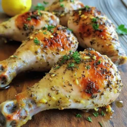 Um köstliche Knoblauch Kräuter gebratene Hähnchenbeine zu machen, benötigen Sie: - 4 Hähnchenbeine (Oberschenkel und Schenkel verbunden) - 4 Knoblauchzehen, fein gehackt - 1 Esslöffel frischer Rosmarin, gehackt - 1 Esslöffel frischer Thymian, gehackt - 2 Esslöffel Olivenöl - 1 Teelöffel Zitronenschale - Salz und Pfeffer nach Geschmack - 1 Teelöffel geräuchertes Paprikapulver (optional) - Frische Petersilie, gehackt (zum Garnieren) Die Wahl der Zutaten ist entscheidend. Achten Sie auf frische Hähnchenbeine. Sie sollten eine schöne Farbe haben und frisch riechen. Kaufen Sie auch frische Kräuter, wenn möglich. Diese verleihen dem Gericht mehr Geschmack. Olivenöl sollte von guter Qualität sein. Es macht die Haut schön knusprig. Verwenden Sie frischen Knoblauch für besten Geschmack. Trockenprodukte sind oft weniger aromatisch. Frische Kräuter sind das Herzstück dieses Rezepts. Kaufen Sie Rosmarin und Thymian in einem Markt oder einem Geschäft, das frische Waren anbietet. Achten Sie darauf, dass die Kräuter lebendig aussehen. Sie sollten grün und duftend sein. Bei der Verwendung von Kräutern ist weniger oft mehr. Ein Esslöffel pro Hähnchenbein reicht, um den Geschmack zu intensivieren. Frische Petersilie als Garnitur verleiht dem Gericht nicht nur Farbe, sondern auch einen frischen Biss. Heizen Sie zuerst Ihren Ofen auf 220°C (425°F) vor. Diese hohe Temperatur hilft, die Hähnchenbeine schön knusprig zu machen. Während der Ofen vorheizt, tupfen Sie die Hähnchenbeine mit einem Küchenpapier trocken. Dies ist wichtig, um überschüssige Feuchtigkeit zu entfernen. Eine trockene Oberfläche sorgt für eine goldbraune Haut. Jetzt bereiten wir die Knoblauch-Kräuter-Mischung vor. Nehmen Sie eine kleine Schüssel und fügen Sie die folgenden Zutaten hinzu: - 4 fein gehackte Knoblauchzehen - 1 Esslöffel frischer Rosmarin, gehackt - 1 Esslöffel frischer Thymian, gehackt - 2 Esslöffel Olivenöl - 1 Teelöffel Zitronenschale - Salz und Pfeffer nach Geschmack - 1 Teelöffel geräuchertes Paprikapulver (optional) Vermengen Sie alles gut, bis die Mischung gleichmäßig aussieht. Der Duft wird einfach köstlich sein! Reiben Sie nun die Knoblauch-Kräuter-Mischung auf die Hähnchenbeine. Achten Sie darauf, auch unter die Haut zu gelangen. So wird der Geschmack intensiv. Legen Sie die gewürzten Hähnchenbeine auf ein mit Backpapier ausgelegtes Backblech. Jetzt ist es Zeit, die Hähnchenbeine in den Ofen zu schieben. Backen Sie sie für 35-40 Minuten. Die Innentemperatur sollte 74°C (165°F) erreichen. Die Haut sollte knusprig und goldbraun sein. Lassen Sie die Hähnchenbeine nach dem Backen etwa 5 Minuten ruhen, bevor Sie sie servieren. Garnieren Sie sie mit frischer, gehackter Petersilie. Für das vollständige Rezept, schauen Sie sich die [Full Recipe] an. Um die Hähnchenbeine knusprig zu machen, tupfen Sie sie gut trocken. Feuchtigkeit macht die Haut weich. Reiben Sie die Knoblauch-Kräuter-Mischung gleichmäßig ein. Konzentrieren Sie sich auf die Haut. Ein wenig Olivenöl hilft ebenfalls. Das Öl unterstützt die Knusprigkeit. Stellen Sie sicher, dass der Ofen gut vorgeheizt ist. Backen Sie die Hähnchenbeine in der Mitte des Ofens. So wird die Hitze gleichmäßig verteilt. Die richtige Innentemperatur ist wichtig. Hähnchenbeine sollten mindestens 74°C (165°F) erreichen. Benutzen Sie ein Fleischthermometer für genaues Messen. Stecken Sie es ins dickste Stück, nicht in den Knochen. So stellen Sie sicher, dass das Hähnchen durch ist. Lassen Sie die Hähnchenbeine nach dem Backen ruhen. Dies hilft, die Säfte zu halten. Ein häufiger Fehler ist, die Hähnchenbeine nicht genug zu würzen. Salz und Pfeffer sind wichtig für den Geschmack. Ein weiterer Fehler ist, sie zu lange zu backen. Überprüfen Sie die Temperatur frühzeitig. Wenn Sie die Hähnchenbeine zu dicht auf das Blech legen, garen sie nicht gleichmäßig. Achten Sie darauf, genug Platz zwischen den Stücken zu lassen. Diese Tipps helfen Ihnen, die besten Knoblauch Kräuter gebratenen Hähnchenbeine zuzubereiten. Weitere Details finden Sie im Full Recipe. {{image_4}} Ich liebe es, mit Kräutern zu spielen. Sie bringen frische Aromen in jedes Gericht. Für diese Hähnchenbeine sind Rosmarin und Thymian toll. Aber du kannst auch andere Kräuter verwenden. Oregano oder Basilikum geben einen neuen Geschmack. Für einen scharfen Kick füge etwas Chili hinzu. Experimentiere mit Gewürzen wie Kreuzkümmel oder Kurkuma. Das macht das Gericht noch interessanter. Bei Beilagen sind die Möglichkeiten endlos. Ein einfacher grüner Salat passt gut. Auch Ofengemüse ist eine gute Wahl. Karotten, Zucchini und Paprika sind lecker. Du kannst sie mit Olivenöl und Kräutern würzen. Für eine herzhaftere Beilage probiere Kartoffeln. Röste sie mit etwas Knoblauch und Rosmarin. Diese Kombination sorgt für einen perfekten Abendessen-Teller. Eine Marinade kann das Hähnchen noch saftiger machen. Mische Olivenöl, Zitrone und deine Lieblingskräuter. Lasse das Hähnchen mindestens eine Stunde marinieren. Wenn du mehr Zeit hast, lasse es über Nacht ziehen. So ziehen die Aromen tief ein. Wenn du das Rezept anpasst, schau dir die [Full Recipe](#) an. Dort findest du alle Details für eine köstliche Zubereitung! Wenn du noch Hähnchenbeine hast, lass sie abkühlen. Wickel sie in Frischhaltefolie oder lege sie in einen luftdichten Behälter. So bleiben sie frisch und lecker. Du kannst auch die Hähnchenbeine in eine große Schüssel mit Deckel legen. Vergiss nicht, das Datum auf den Behälter zu schreiben. Wenn du die Hähnchenbeine wieder aufwärmen möchtest, ist das einfach. Heize den Ofen auf 180°C vor. Lege die Hähnchenbeine auf ein Backblech und backe sie für etwa 15-20 Minuten. Du kannst sie auch in der Mikrowelle aufwärmen, aber die Haut wird nicht knusprig. Das Backen ist die beste Methode. Im Kühlschrank halten die Reste etwa 3-4 Tage. Wenn du die Hähnchenbeine länger aufbewahren möchtest, friere sie ein. Im Gefrierschrank bleiben sie bis zu 3 Monate frisch. Achte darauf, sie gut zu verpacken, damit sie nicht austrocknen. Wenn du bereit bist, sie zu essen, tau sie im Kühlschrank über Nacht auf. So bleiben sie saftig und schmackhaft. Weitere Informationen findest du im [Full Recipe]. Backen Sie die Hähnchenbeine 35 bis 40 Minuten lang. Die Haut sollte goldbraun und knusprig sein. Die Innentemperatur muss mindestens 74°C erreichen. Nutzen Sie ein Fleischthermometer, um dies zu prüfen. Wenn Sie kein Thermometer haben, schauen Sie, ob der Saft klar ist, nicht rosa. Ja, Sie können das Rezept anpassen. Verwenden Sie Hähnchenbrust oder sogar Putenstücke. Passen Sie die Backzeit an, da die Garzeiten unterschiedlich sind. Hähnchenbrust benötigt weniger Zeit, etwa 25 bis 30 Minuten. Achten Sie immer auf die Innentemperatur von 74°C. Zu den Hähnchenbeinen passen viele Beilagen. Probieren Sie Ofengemüse wie Karotten und Kartoffeln. Auch ein frischer grüner Salat ist eine gute Wahl. Reis oder Quinoa sind ebenfalls lecker. Sie bringen eine nahrhafte Note in Ihr Gericht. Für mehr Ideen schauen Sie sich die [Full Recipe] an. Wir haben die besten Zutaten für knusprige Hähnchenbeine besprochen. Die richtige Auswahl der Kräuter macht den Unterschied. Eine Schritt-für-Schritt-Anleitung hilft beim Backen und Würzen. Tipps garantieren perfekte Ergebnisse und schmackhafte Variationen bieten neue Geschmackserlebnisse. In der Aufbewahrung erfahren Sie, wie Sie Reste richtig lagern. Denken Sie daran, diese einfachen Tricks umzusetzen, um köstliche Hähnchenbeine zu genießen. Jetzt sind Sie bereit, es selbst auszuprobieren!