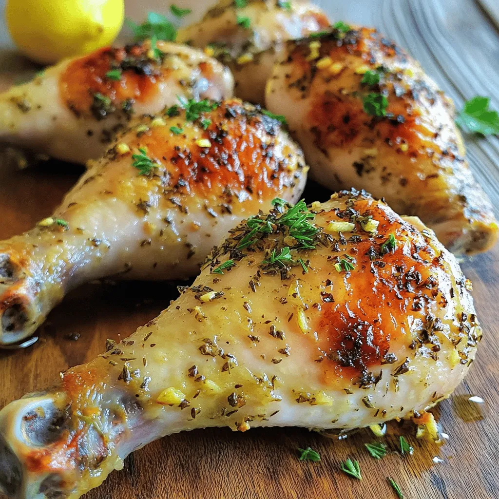 Um köstliche Knoblauch Kräuter gebratene Hähnchenbeine zu machen, benötigen Sie: - 4 Hähnchenbeine (Oberschenkel und Schenkel verbunden) - 4 Knoblauchzehen, fein gehackt - 1 Esslöffel frischer Rosmarin, gehackt - 1 Esslöffel frischer Thymian, gehackt - 2 Esslöffel Olivenöl - 1 Teelöffel Zitronenschale - Salz und Pfeffer nach Geschmack - 1 Teelöffel geräuchertes Paprikapulver (optional) - Frische Petersilie, gehackt (zum Garnieren) Die Wahl der Zutaten ist entscheidend. Achten Sie auf frische Hähnchenbeine. Sie sollten eine schöne Farbe haben und frisch riechen. Kaufen Sie auch frische Kräuter, wenn möglich. Diese verleihen dem Gericht mehr Geschmack. Olivenöl sollte von guter Qualität sein. Es macht die Haut schön knusprig. Verwenden Sie frischen Knoblauch für besten Geschmack. Trockenprodukte sind oft weniger aromatisch. Frische Kräuter sind das Herzstück dieses Rezepts. Kaufen Sie Rosmarin und Thymian in einem Markt oder einem Geschäft, das frische Waren anbietet. Achten Sie darauf, dass die Kräuter lebendig aussehen. Sie sollten grün und duftend sein. Bei der Verwendung von Kräutern ist weniger oft mehr. Ein Esslöffel pro Hähnchenbein reicht, um den Geschmack zu intensivieren. Frische Petersilie als Garnitur verleiht dem Gericht nicht nur Farbe, sondern auch einen frischen Biss. Heizen Sie zuerst Ihren Ofen auf 220°C (425°F) vor. Diese hohe Temperatur hilft, die Hähnchenbeine schön knusprig zu machen. Während der Ofen vorheizt, tupfen Sie die Hähnchenbeine mit einem Küchenpapier trocken. Dies ist wichtig, um überschüssige Feuchtigkeit zu entfernen. Eine trockene Oberfläche sorgt für eine goldbraune Haut. Jetzt bereiten wir die Knoblauch-Kräuter-Mischung vor. Nehmen Sie eine kleine Schüssel und fügen Sie die folgenden Zutaten hinzu: - 4 fein gehackte Knoblauchzehen - 1 Esslöffel frischer Rosmarin, gehackt - 1 Esslöffel frischer Thymian, gehackt - 2 Esslöffel Olivenöl - 1 Teelöffel Zitronenschale - Salz und Pfeffer nach Geschmack - 1 Teelöffel geräuchertes Paprikapulver (optional) Vermengen Sie alles gut, bis die Mischung gleichmäßig aussieht. Der Duft wird einfach köstlich sein! Reiben Sie nun die Knoblauch-Kräuter-Mischung auf die Hähnchenbeine. Achten Sie darauf, auch unter die Haut zu gelangen. So wird der Geschmack intensiv. Legen Sie die gewürzten Hähnchenbeine auf ein mit Backpapier ausgelegtes Backblech. Jetzt ist es Zeit, die Hähnchenbeine in den Ofen zu schieben. Backen Sie sie für 35-40 Minuten. Die Innentemperatur sollte 74°C (165°F) erreichen. Die Haut sollte knusprig und goldbraun sein. Lassen Sie die Hähnchenbeine nach dem Backen etwa 5 Minuten ruhen, bevor Sie sie servieren. Garnieren Sie sie mit frischer, gehackter Petersilie. Für das vollständige Rezept, schauen Sie sich die [Full Recipe] an. Um die Hähnchenbeine knusprig zu machen, tupfen Sie sie gut trocken. Feuchtigkeit macht die Haut weich. Reiben Sie die Knoblauch-Kräuter-Mischung gleichmäßig ein. Konzentrieren Sie sich auf die Haut. Ein wenig Olivenöl hilft ebenfalls. Das Öl unterstützt die Knusprigkeit. Stellen Sie sicher, dass der Ofen gut vorgeheizt ist. Backen Sie die Hähnchenbeine in der Mitte des Ofens. So wird die Hitze gleichmäßig verteilt. Die richtige Innentemperatur ist wichtig. Hähnchenbeine sollten mindestens 74°C (165°F) erreichen. Benutzen Sie ein Fleischthermometer für genaues Messen. Stecken Sie es ins dickste Stück, nicht in den Knochen. So stellen Sie sicher, dass das Hähnchen durch ist. Lassen Sie die Hähnchenbeine nach dem Backen ruhen. Dies hilft, die Säfte zu halten. Ein häufiger Fehler ist, die Hähnchenbeine nicht genug zu würzen. Salz und Pfeffer sind wichtig für den Geschmack. Ein weiterer Fehler ist, sie zu lange zu backen. Überprüfen Sie die Temperatur frühzeitig. Wenn Sie die Hähnchenbeine zu dicht auf das Blech legen, garen sie nicht gleichmäßig. Achten Sie darauf, genug Platz zwischen den Stücken zu lassen. Diese Tipps helfen Ihnen, die besten Knoblauch Kräuter gebratenen Hähnchenbeine zuzubereiten. Weitere Details finden Sie im Full Recipe. {{image_4}} Ich liebe es, mit Kräutern zu spielen. Sie bringen frische Aromen in jedes Gericht. Für diese Hähnchenbeine sind Rosmarin und Thymian toll. Aber du kannst auch andere Kräuter verwenden. Oregano oder Basilikum geben einen neuen Geschmack. Für einen scharfen Kick füge etwas Chili hinzu. Experimentiere mit Gewürzen wie Kreuzkümmel oder Kurkuma. Das macht das Gericht noch interessanter. Bei Beilagen sind die Möglichkeiten endlos. Ein einfacher grüner Salat passt gut. Auch Ofengemüse ist eine gute Wahl. Karotten, Zucchini und Paprika sind lecker. Du kannst sie mit Olivenöl und Kräutern würzen. Für eine herzhaftere Beilage probiere Kartoffeln. Röste sie mit etwas Knoblauch und Rosmarin. Diese Kombination sorgt für einen perfekten Abendessen-Teller. Eine Marinade kann das Hähnchen noch saftiger machen. Mische Olivenöl, Zitrone und deine Lieblingskräuter. Lasse das Hähnchen mindestens eine Stunde marinieren. Wenn du mehr Zeit hast, lasse es über Nacht ziehen. So ziehen die Aromen tief ein. Wenn du das Rezept anpasst, schau dir die [Full Recipe](#) an. Dort findest du alle Details für eine köstliche Zubereitung! Wenn du noch Hähnchenbeine hast, lass sie abkühlen. Wickel sie in Frischhaltefolie oder lege sie in einen luftdichten Behälter. So bleiben sie frisch und lecker. Du kannst auch die Hähnchenbeine in eine große Schüssel mit Deckel legen. Vergiss nicht, das Datum auf den Behälter zu schreiben. Wenn du die Hähnchenbeine wieder aufwärmen möchtest, ist das einfach. Heize den Ofen auf 180°C vor. Lege die Hähnchenbeine auf ein Backblech und backe sie für etwa 15-20 Minuten. Du kannst sie auch in der Mikrowelle aufwärmen, aber die Haut wird nicht knusprig. Das Backen ist die beste Methode. Im Kühlschrank halten die Reste etwa 3-4 Tage. Wenn du die Hähnchenbeine länger aufbewahren möchtest, friere sie ein. Im Gefrierschrank bleiben sie bis zu 3 Monate frisch. Achte darauf, sie gut zu verpacken, damit sie nicht austrocknen. Wenn du bereit bist, sie zu essen, tau sie im Kühlschrank über Nacht auf. So bleiben sie saftig und schmackhaft. Weitere Informationen findest du im [Full Recipe]. Backen Sie die Hähnchenbeine 35 bis 40 Minuten lang. Die Haut sollte goldbraun und knusprig sein. Die Innentemperatur muss mindestens 74°C erreichen. Nutzen Sie ein Fleischthermometer, um dies zu prüfen. Wenn Sie kein Thermometer haben, schauen Sie, ob der Saft klar ist, nicht rosa. Ja, Sie können das Rezept anpassen. Verwenden Sie Hähnchenbrust oder sogar Putenstücke. Passen Sie die Backzeit an, da die Garzeiten unterschiedlich sind. Hähnchenbrust benötigt weniger Zeit, etwa 25 bis 30 Minuten. Achten Sie immer auf die Innentemperatur von 74°C. Zu den Hähnchenbeinen passen viele Beilagen. Probieren Sie Ofengemüse wie Karotten und Kartoffeln. Auch ein frischer grüner Salat ist eine gute Wahl. Reis oder Quinoa sind ebenfalls lecker. Sie bringen eine nahrhafte Note in Ihr Gericht. Für mehr Ideen schauen Sie sich die [Full Recipe] an. Wir haben die besten Zutaten für knusprige Hähnchenbeine besprochen. Die richtige Auswahl der Kräuter macht den Unterschied. Eine Schritt-für-Schritt-Anleitung hilft beim Backen und Würzen. Tipps garantieren perfekte Ergebnisse und schmackhafte Variationen bieten neue Geschmackserlebnisse. In der Aufbewahrung erfahren Sie, wie Sie Reste richtig lagern. Denken Sie daran, diese einfachen Tricks umzusetzen, um köstliche Hähnchenbeine zu genießen. Jetzt sind Sie bereit, es selbst auszuprobieren!