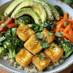 - 1 Block fester Tofu, gepresst und gewürfelt - 2 Esslöffel Maisstärke - 1 Tasse gekochte Quinoa Die Hauptzutaten sind einfach zu finden. Tofu gibt es in jedem Supermarkt. Achten Sie darauf, festen Tofu zu wählen. Dieser hat eine bessere Textur und hält beim Kochen. Quinoa ist ein tolles Getreide. Es liefert viel Protein und Ballaststoffe. Durch die Kombination von Tofu und Quinoa erhalten Sie eine nahrhafte Basis. - 1 Tasse Brokkoliröschen - 1 rote Paprika, in Scheiben geschnitten - 1 Esslöffel Sesamsamen Frisches Gemüse bringt Farbe und Geschmack in Ihre Bowl. Brokkoli ist reich an Vitaminen. Rote Paprika gibt einen süßen Crunch. Sesamsamen fügen einen nussigen Geschmack hinzu. Sie können auch andere Gemüse verwenden, wie Karotten oder Spinat. So wird die Bowl noch bunter und gesünder. - 2 Esslöffel Sojasauce - 1 Esslöffel Sesamöl - Salz und Pfeffer nach Geschmack Die Gewürze sind entscheidend für den Geschmack. Sojasauce fügt Umami hinzu, während Sesamöl ein tolles Aroma gibt. Sie können mit Salz und Pfeffer nach Belieben würzen. Diese Zutaten sorgen dafür, dass Ihr Crispy Tofu Power Bowl nicht nur gesund ist, sondern auch gut schmeckt. Für das vollständige Rezept schauen Sie sich die Full Recipe an. Heize den Ofen auf 200°C vor. Drücke den Tofu, um die Feuchtigkeit zu entfernen. Lass ihn mindestens 15 Minuten pressen. Danach schneide den Tofu in gleichmäßige Würfel. So erhältst du eine schöne Textur beim Backen. In einer Schüssel vermenge die Tofuwürfel mit Sojasauce. Mische gut, bis sie gleichmäßig bedeckt sind. Streue die Maisstärke über den Tofu. Wende die Würfel vorsichtig, sodass alle Stücke gut eingepudert sind. Diese Schritte sorgen dafür, dass der Tofu knusprig wird. Lege ein Backblech mit Backpapier aus. Verteile die beschichteten Tofuwürfel in einer einzigen Schicht auf dem Blech. Backe den Tofu für 25-30 Minuten. Wende die Würfel zur Hälfte der Zeit. Sie sind fertig, wenn sie goldbraun und knusprig sind. So einfach gelingt der perfekte Crispy Tofu für deine Bowl. Um knusprigen Tofu zu erhalten, benutze immer Backpapier. Das verhindert das Ankleben. Außerdem sorgt es für eine gleichmäßige Hitzeverteilung. Wende den Tofu regelmäßig während des Backens. So wird er von allen Seiten schön goldbraun. Ein guter Tofu braucht etwa 25-30 Minuten im Ofen. Sautiere dein Gemüse bei mittlerer Hitze. Das hilft, die Aromen zu entfalten. Brokkoli und Paprika brauchen etwa 5-7 Minuten. Achte darauf, dass sie zart, aber knackig bleiben. Frische Zutaten sind wichtig. Sie bringen den besten Geschmack in deine Bowl. Die Präsentation macht viel aus. Nutze eine große, flache Schüssel. Beginne mit einer Basis aus Quinoa. Belege sie dann mit dem Gemüse und dem knusprigen Tofu. Scheiben von Avocado und Frühlingszwiebeln verleihen Farbe. Garniere die Bowl mit Sesamsamen und frischem Koriander. So sieht sie nicht nur gut aus, sondern schmeckt auch besser. {{image_4}} Eine tolle Idee ist, Tempeh anstelle von Tofu zu verwenden. Tempeh hat einen nussigen Geschmack und mehr Protein. Es ist auch reich an Ballaststoffen. Du kannst auch schwarze Bohnen oder Kichererbsen hinzufügen. Diese sind ebenfalls gute Proteinquellen und passen gut zu deinem Bowl. Du kannst viele verschiedene Gemüsesorten hinzufügen. Probiere Zucchini, Spinat oder Süßkartoffeln. Diese Gemüse bringen Farbe und Nährstoffe in deinen Bowl. Auch der Einsatz anderer Körner wie Reis oder Hirse ist möglich. Reis gibt dir einen anderen Geschmack, während Hirse einen nussigen Touch bringt. Wenn du mehr als zwei Portionen zubereiten möchtest, verdopple die Zutaten. So hast du genug für die ganze Familie oder für die Woche. Meal-Prep ist einfach! Bereite die Zutaten im Voraus vor und lagere sie in Behältern. So hast du immer eine gesunde Mahlzeit zur Hand. Wenn du Reste von deinem Crispy Tofu Power Bowl hast, bewahre sie im Kühlschrank auf. Sie halten sich dort etwa drei bis vier Tage. Achte darauf, sie in einem luftdichten Behälter zu lagern. Das hilft, die Frische zu bewahren. Wenn du die Reste nicht gleich essen möchtest, kannst du sie auch einfrieren. So bleiben sie bis zu drei Monate gut. Teile sie in Portionen auf, um das Auftauen zu erleichtern. Um deinen Tofu wieder knusprig zu machen, benutze den Ofen. Heize ihn auf 180°C vor und lege die Reste auf ein Backblech. Erwärme sie 10 bis 15 Minuten lang. Das hilft, die Textur zu erhalten. Du kannst auch eine Pfanne verwenden. Erhitze etwas Öl bei mittlerer Hitze und brate die Reste kurz an. So wird der Tofu wieder schön knusprig. Wenn du es eilig hast, kannst du die Mikrowelle nutzen. Stelle die Mikrowelle jedoch auf eine niedrige Stufe, um die Textur nicht zu verlieren. Achte auf die Frische deiner Zutaten. Wenn der Tofu einen seltsamen Geruch hat oder schleimig wird, wirf ihn weg. Auch das Gemüse sollte knackig und frisch sein. Wenn es weich oder verfärbt ist, ist es besser, es nicht zu essen. Um Lebensmittelverschwendung zu vermeiden, plane deine Portionen. Bereite nur so viel vor, wie du auch essen kannst. Wenn du Reste hast, nutze sie in anderen Gerichten oder Salaten. Um Tofu knusprig zu machen, drücke ihn zuerst gut. Entferne die Feuchtigkeit, indem du ihn 15 Minuten lang presst. Danach schneide ihn in Würfel. Mische die Tofuwürfel mit Sojasauce. Danach streue Maisstärke darüber. Wende die Würfel, bis sie gleichmäßig bedeckt sind. Backe den Tofu auf 200°C. Lege sie auf ein Backblech mit Backpapier. Backe sie 25-30 Minuten lang. Wende die Würfel in der Mitte der Backzeit. So werden sie goldbraun und knusprig. Ja, der Crispy Tofu Power Bowl ist sehr gesund. Tofu liefert viel Protein. Quinoa ist reich an Ballaststoffen und Vitaminen. Gemüse wie Brokkoli und Paprika enthält viele Nährstoffe. Avocado bietet gesunde Fette und Vitamine. Diese Bowl ist nicht nur lecker, sondern auch sättigend. Sie ist ideal für eine ausgewogene Ernährung. Du kannst sie leicht anpassen, um weitere Nährstoffe hinzuzufügen. Ja, du kannst Tofu auch in der Pfanne braten. Erhitze etwas Sesamöl in einer Pfanne. Füge die gewürfelten Tofustücke hinzu. Brate sie 5-7 Minuten lang, bis sie goldbraun sind. Der Unterschied zur Backmethode ist die Textur. Gebratener Tofu kann weicher und weniger knusprig sein. Du kannst aber auch die Pfanne nutzen, um Zeit zu sparen. Probier beide Methoden aus, um deinen Favoriten zu finden. Diese Anleitung zeigt, wie man eine leckere Crispy Tofu Power Bowl zubereitet. Wir haben frischen Tofu, gesunde Quinoa und buntes Gemüse verwendet. Achten Sie auf die Gewürze und das Backen für die perfekte Textur. Experimentieren Sie mit Variationen, um neue Geschmäcker zu entdecken. Denken Sie daran, Reste richtig zu lagern, damit sie frisch bleiben. Genießen Sie Ihre köstliche Bowl und lassen Sie Ihrer Kreativität freien Lauf!