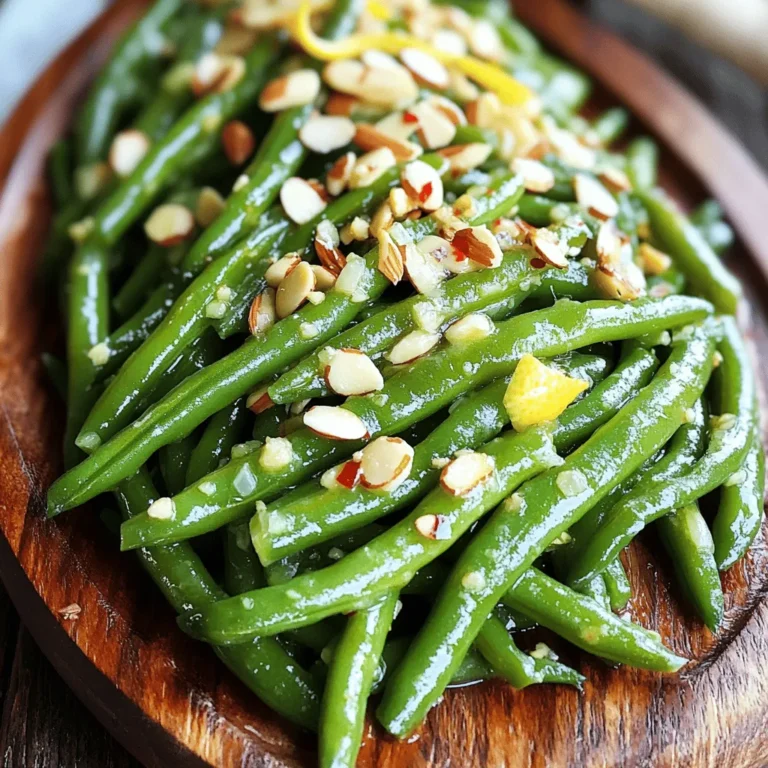 - 450 g frische grüne Bohnen - 30 g ungesalzene Butter - 3 Knoblauchzehen - Zitronensaft und Zitronenabrieb - Gewürze (Salz, schwarzer Pfeffer, rote Pfefferflocken) Die Hauptzutaten sind einfach und frisch. Die grünen Bohnen geben Farbe und Knackigkeit. Die Butter bringt einen reichen Geschmack. Der Knoblauch sorgt für ein tolles Aroma. Zitronensaft und -abrieb fügen Frische hinzu. Gewürze wie Salz und Pfeffer bringen alles zusammen. - Geröstete Mandeln Geröstete Mandeln sind eine tolle Ergänzung. Sie geben einen extra Crunch und Geschmack. Du kannst sie leicht zu Hause rösten. Sie machen das Gericht noch leckerer. Probier es aus, wenn du magst! Um grüne Bohnen zu kochen, bringe einen großen Topf mit gesalzenem Wasser zum Kochen. Nutze frische, gewaschene und geputzte Bohnen für das beste Ergebnis. Füge die Bohnen ins Wasser und koche sie 4-5 Minuten. Die Bohnen sollten leuchtend grün und zart-knackig sein. Überprüfe die Textur, um sicherzustellen, dass sie nicht zu weich sind. Um ein Eisbad herzustellen, fülle eine große Schüssel mit kaltem Wasser und Eiswürfeln. Das Eisbad stoppt den Garprozess der Bohnen schnell. Sobald die Bohnen fertig sind, lege sie sofort ins Eisbad. Lasse sie dort für ein paar Minuten, bevor du sie abtropfen lässt. Dieses Eisbad hilft, die schöne grüne Farbe und den Crunch der Bohnen zu bewahren. Schmelze in einer großen Pfanne bei mittlerer Hitze die ungesalzene Butter. Achte darauf, die Hitze nicht zu hoch zu wählen, um die Butter nicht zu verbrennen. Gib den fein gehackten Knoblauch hinzu, sobald die Butter geschmolzen ist. Brate den Knoblauch für 1-2 Minuten, bis er duftet. Halte ihn dabei im Auge, damit er nicht bräunt, denn das würde den Geschmack verändern. Füge die abgetropften grünen Bohnen in die Pfanne mit der Knoblauchbutter. Wende die Bohnen vorsichtig in der Pfanne, damit sie gleichmäßig mit der Butter beschichtet sind. Brate sie weitere 3-4 Minuten, bis sie gut durchgewärmt sind. Träufle dann den Zitronensaft über die Bohnen und streue den Zitronenabrieb darüber. Würze sie mit Salz, schwarzem Pfeffer und optional roten Pfefferflocken. Mische alles gut, um die Aromen zu vereinen. Für das vollständige Rezept, siehe [Full Recipe]. Um die perfekte Textur für grüne Bohnen zu erzielen, achte auf die Kochzeit. Für knackige Bohnen koche sie nur 4-5 Minuten. Wenn du weichere Bohnen magst, kannst du sie etwas länger kochen. Blanchieren ist eine gute Methode, um die Farbe zu bewahren. Es stoppt den Garprozess schnell. Dampfen ist sanfter, aber es kann die Farbe etwas dämpfen. Beide Methoden haben Vor- und Nachteile, also wähle, was dir besser gefällt. Frischer Knoblauch gibt den besten Geschmack. Verwende ihn, wenn du kannst. Getrockneter Knoblauch hat weniger Aroma. Das Fett, das du verwendest, macht auch einen großen Unterschied. Olivenöl hat einen fruchtigen Geschmack. Butter gibt eine reichhaltige, cremige Note. Experimentiere mit verschiedenen Fetten, um deinen perfekten Geschmack zu finden. Für eine schöne Präsentation kannst du mit gerösteten Mandeln garnieren. Sie geben einen tollen Crunch. Verwende eine große weiße Platte, um die Farben der Bohnen hervorzuheben. Du kannst auch frische Kräuter wie Petersilie oder Zitronenscheiben hinzufügen. Diese kleinen Extras machen dein Gericht einladender und appetitlicher. {{image_4}} Eine gute Möglichkeit, den Geschmack zu verändern, ist die Verwendung von Nüssen. Mandeln sind toll, aber auch Walnüsse oder Haselnüsse passen gut. Rösten Sie die Nüsse vorher. Das gibt ihnen einen vollen, reichen Geschmack. Sie können sie in einer trockenen Pfanne bei mittlerer Hitze rösten. Achten Sie darauf, sie nicht zu verbrennen. Rühren Sie die Nüsse häufig um. So bekommen sie eine schöne goldene Farbe. Um mehr Aromen zu erzielen, können Sie frische Kräuter nutzen. Thymian und Rosmarin sind zwei gute Optionen. Hacken Sie die Kräuter klein und fügen Sie sie in der Pfanne hinzu. Für einen scharfen Kick können Sie auch andere Gewürze verwenden. Paprika oder Kreuzkümmel bringen eine interessante Note. Experimentieren Sie mit den Mengen, um den perfekten Geschmack zu finden. Für eine vegane Version können Sie die Butter ganz einfach ersetzen. Verwenden Sie pflanzliche Margarine oder Olivenöl. Sie schmecken ebenfalls lecker. Achten Sie darauf, die Gewürze anzupassen. So bleibt das Gericht würzig und aromatisch. Diese kleinen Änderungen machen das Rezept für jeden geeignet, ohne den guten Geschmack zu verlieren. Für das vollständige Rezept besuchen Sie [Full Recipe]. Um die übrig gebliebenen Bohnen frisch zu halten, lege sie in den Kühlschrank. Nutze einen luftdichten Behälter, um den Geschmack zu bewahren. Alternativ kannst du die Bohnen vakuumversiegeln. Diese Methode schützt sie noch besser vor Luft und Feuchtigkeit. Die besten Methoden zum Aufwärmen sind einfach. Du kannst die Bohnen in der Mikrowelle erhitzen. Stelle sicher, dass du einen Deckel verwendest, um die Feuchtigkeit zu halten. Du kannst auch eine Pfanne verwenden. Erhitze sie bei niedriger Hitze, um die Textur zu bewahren. Vermeide hohe Temperaturen, um weiche Bohnen zu verhindern. Die Bohnen halten sich im Kühlschrank etwa 3 bis 5 Tage. Achte auf Anzeichen von Verderb, wie einen unangenehmen Geruch oder eine matschige Textur. Wenn du diese Anzeichen bemerkst, wirf die Bohnen weg. So bleibt deine Küche gesund und lecker! Die Kochzeit für grüne Bohnen hängt von der Zubereitungsart ab. Für zarte Bohnen sollten Sie sie 4-5 Minuten in kochendem Wasser garen. Für knackigere Bohnen sind 2-3 Minuten ideal. Kochen Sie sie nicht zu lange, sonst verlieren sie ihre schöne grüne Farbe und den Biss. Ja, Sie können diese Bohnen im Voraus machen. Kochen Sie die Bohnen und kühlen Sie sie schnell ab. Lagern Sie sie in einem luftdichten Behälter im Kühlschrank. Sie bleiben bis zu drei Tage frisch. Wenn Sie sie aufwärmen, nutzen Sie eine Pfanne, um die Textur zu bewahren. Erhitzen Sie sie kurz mit etwas Butter und Knoblauch. Ja, dieses Rezept ist glutenfrei. Alle Zutaten enthalten kein Gluten. Achten Sie jedoch darauf, dass Ihre Butter und Gewürze keine versteckten Glutenquellen enthalten. Prüfen Sie die Etiketten, um sicher zu sein. Buttery Garlic Green Beans passen gut zu vielen Gerichten. Sie harmonieren besonders gut mit: - Gebratenem Hähnchen - Gegrilltem Fisch - Reis oder Quinoa - Kartoffeln in jeder Form Diese Kombinationen bringen eine schöne Balance in Ihr Essen. Buttery Garlic Green Beans sind ein einfaches, schmackhaftes Gericht. Wir haben die besten Zutaten, die Zubereitung und Tipps behandelt. Achten Sie auf die richtige Textur und verwenden Sie frischen Knoblauch. Experimentieren Sie mit Nüssen oder Kräutern für neue Geschmäcker. Lagern Sie Reste richtig, um die frische Bohnen zu bewahren. Mit diesen Tipps servieren Sie ein köstliches Gericht jeden Tag. Genießen Sie die Vielseitigkeit und die leckeren Aromen!