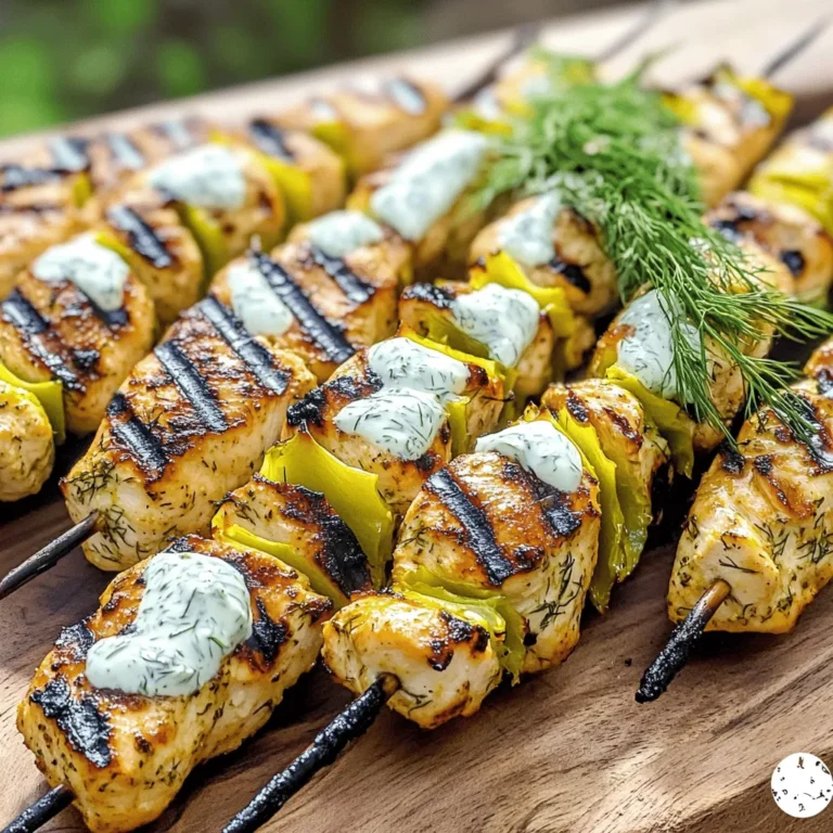 Um köstliche Pickle Ranch Chicken Skewers zu machen, benötigen Sie folgende Hauptzutaten: - 450 g Hähnchenbrustfilet ohne Haut und Knochen, in 2,5 cm große Würfel geschnitten - 120 ml Dillgurkenlake - 1 EL Ranch-Gewürzmischung - 120 g griechischer Joghurt - 1 EL Olivenöl Diese Zutaten geben dem Gericht Geschmack und Textur. Das Hähnchen ist zart, und die Dillgurkenlake bringt eine tolle Würze. Die Ranch-Gewürzmischung sorgt für einen cremigen, aromatischen Geschmack. Für die Marinade und die Dipp-Sauce verwenden Sie: - 1/2 TL Knoblauchpulver - 1/2 TL Zwiebelpulver - Salz und Pfeffer nach Geschmack Die Gewürze sind wichtig. Sie helfen, das Hähnchen zu würzen und die Dipp-Sauce zu verfeinern. Experimentieren Sie mit den Mengen, um den perfekten Geschmack zu finden. Diese Utensilien sind nützlich: - Holz- oder Metallspieße - Eine große Schüssel für die Marinade - Eine separate Schüssel für die Dipp-Sauce Wenn Sie Holzspieße verwenden, denken Sie daran, sie vorher in Wasser einzuweichen. So brennen sie nicht an. Diese Utensilien machen die Zubereitung einfach und effektiv. Für die vollständige Anleitung und das Rezept, schauen Sie sich die Full Recipe an. Zuerst nehmen Sie Ihre Hähnchenbrustfilets und schneiden sie in 2,5 cm große Würfel. Dann geben Sie die Hähnchenwürfel in eine große Schüssel. Gießen Sie die Dillgurkenlake über das Hähnchen. Decken Sie die Schüssel ab und lassen Sie das Hähnchen im Kühlschrank. Das hilft, den Geschmack zu verbessern. Lassen Sie es mindestens 30 Minuten marinieren. Eine Stunde ist auch gut. In einer separaten Schüssel mischen Sie den griechischen Joghurt mit der Ranch-Gewürzmischung. Fügen Sie das Olivenöl, das Knoblauchpulver, das Zwiebelpulver, Salz und Pfeffer hinzu. Rühren Sie alles gut um. Die Dipp-Sauce sollte cremig und lecker sein. Stellen Sie diese Sauce beiseite, bis Sie die Spieße servieren. Heizen Sie Ihren Grill oder eine Grillpfanne auf mittelhohe Hitze vor. Wenn Sie Holzspieße nutzen, weichen Sie diese für 15 Minuten in Wasser ein. Dies verhindert, dass sie beim Grillen anbrennen. Nach der Marinierzeit stecken Sie die Hähnchenwürfel auf die Spieße. Achten Sie darauf, etwas Platz zwischen den Stückchen zu lassen. So garen sie gleichmäßig. Grillen Sie die Spieße dann für 10 bis 12 Minuten. Wenden Sie sie regelmäßig, bis das Hähnchen durchgegart ist. Die Innentemperatur sollte 75 °C erreichen. Grillen kann einfach sein, wenn man einige Tipps beachtet. Zuerst, heizen Sie den Grill gut vor. Ein heißer Grill sorgt für schöne Grillstreifen. Verwenden Sie eine Grillzange, um die Spieße zu wenden. So bleibt das Hähnchen saftig. Achten Sie auch darauf, die Spieße nicht zu überladen. Platz zwischen den Stückchen lässt die Hitze besser zirkulieren. Ein häufiger Fehler ist, das Hähnchen zu kurz zu marinieren. Lassen Sie es mindestens 30 Minuten im Kühlschrank. So nimmt das Fleisch den vollen Geschmack auf. Achten Sie darauf, die Marinade nicht zu salzig zu machen. Zu viel Salz kann das Fleisch trocken machen. Verwenden Sie frische Gewürze, um den Geschmack zu verbessern. Die Dipp-Sauce ist der Star dieser Spieße. Sie können sie leicht anpassen. Fügen Sie frische Kräuter wie Petersilie oder Schnittlauch hinzu. Das gibt der Sauce mehr Frische. Für einen schärferen Geschmack können Sie etwas scharfe Sauce einmischen. Wenn Sie weniger Fett wollen, nutzen Sie fettarmen Joghurt. Sie können die Dipp-Sauce auch mit anderen Gewürzen verfeinern. Experimentieren Sie mit dem Rezept, um Ihre perfekte Sauce zu finden. {{image_4}} Wenn Sie eine vegetarische Option suchen, probieren Sie Zucchini, Paprika und Champignons. Schneiden Sie das Gemüse in Stücke, die gleich groß sind wie das Hähnchen. Marinieren Sie das Gemüse in Dillgurkenlake für zusätzlichen Geschmack. Diese Spieße bieten einen tollen Biss und sind auch sehr bunt. Die Marinade ist der Schlüssel zu großartigem Geschmack. Neben der Dillgurkenlake können Sie eine Honig-Senf-Marinade verwenden. Mischen Sie Honig, Senf und etwas Olivenöl. Diese süß-säuerliche Mischung passt gut zu Hähnchen und Gemüse. Eine BBQ-Marinade ist ebenfalls eine gute Wahl. Sie bringt einen rauchigen Geschmack, der das Grillen noch aufregender macht. Servieren Sie die Spieße mit einem frischen Salat. Ein einfacher Gurkensalat mit Dill passt perfekt. Auch Brot oder Fladenbrot sind gute Begleiter. Sie können auch Reis als Beilage anbieten. Reis ist einfach und nimmt die Aromen gut auf. Vergessen Sie nicht, die Ranch-Joghurt-Sauce bereit zu stellen. Sie ist ein toller Dip und macht das Essen noch besser. Um die Spieße frisch zu halten, lege sie in einen luftdichten Behälter. Trenne die Spieße von der Dipp-Sauce. So bleibt die Sauce cremig. Du kannst die Hähnchenspieße auch in Folie wickeln. Stelle sicher, dass sie gut verschlossen sind. Dadurch bleibt der Geschmack länger erhalten. Wenn du die Spieße einfrieren möchtest, lege sie in einen Gefrierbeutel. Entferne so viel Luft wie möglich. So bleiben sie bis zu drei Monate frisch. Zum Aufwärmen, lasse sie zuerst im Kühlschrank auftauen. Dann kannst du sie auf dem Grill oder in der Pfanne erwärmen. Achte darauf, dass sie richtig heiß sind, bevor du sie servierst. Im Kühlschrank halten sich die Spieße etwa drei bis vier Tage. Achte darauf, dass sie gut verpackt sind. Wenn du einen unangenehmen Geruch bemerkst, wirf sie weg. Sicherheit geht vor. Wenn du die Spieße länger aufbewahren möchtest, friere sie besser ein. So hast du immer ein schnelles und leckeres Gericht zur Hand. Ich empfehle, die Hähnchenwürfel mindestens 30 Minuten bis zu 1 Stunde zu marinieren. So nehmen sie den Geschmack der Dillgurkenlake und der Gewürze gut auf. Wenn du mehr Zeit hast, kannst du sie auch länger marinieren. Eine längere Marinierzeit sorgt für noch mehr Geschmack. Ja, du kannst die Spieße auch im Ofen zubereiten! Heize deinen Ofen auf 200 °C vor. Lege die Spieße auf ein Backblech und grille sie für etwa 15-20 Minuten. Wende sie nach der Hälfte der Zeit, damit sie gleichmäßig garen. Achte darauf, dass das Hähnchen eine Innentemperatur von 75 °C erreicht. Wenn du keinen griechischen Joghurt hast, kannst du auch saure Sahne oder einen pflanzlichen Joghurt verwenden. Diese Optionen geben der Dipp-Sauce eine cremige Konsistenz. Du kannst auch Quark verwenden, wenn du eine leichtere Option suchst. Die Pickle Ranch Chicken Spieße kombinieren frische Zutaten, würzige Marinaden und einfache Zubereitungen. Ich habe erklärt, wie man sie richtig marinieren und grillen kann. Du hast Tipps erhalten, um Fehler zu vermeiden und die Dipp-Sauce anzupassen. Ich habe auch leckere Varianten vorgestellt, um deine Spieße noch vielseitiger zu gestalten. Mit diesen Informationen bist du bereit, köstliche Spieße zuzubereiten und Freude zu teilen. Viel Spaß beim Grillen und Ausprobieren!