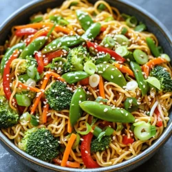 Um ein tolles Veggie Lo Mein zu machen, brauchen wir einige wichtige Zutaten. Hier ist die Liste: - 225 g Lo Mein Nudeln - 2 Esslöffel Pflanzenöl - 3 Knoblauchzehen, fein gehackt - 2,5 cm frischer Ingwer, gerieben - 1 rote Paprika, dünn geschnitten - 250 g Zuckerschoten, zugeschnitten - 250 g Brokkoliröschen - 1 Karotte, julienniert - 125 g Sojasprossen - 4 Frühlingszwiebeln, in Ringe geschnitten Diese Zutaten geben deinem Gericht die Basis. Die Lo Mein Nudeln sind wichtig für den Geschmack und die Textur. Um das Gericht lecker zu machen, brauchen wir auch besondere Soßen. Sie verleihen dem Lo Mein seinen tollen Geschmack. Hier sind die geschmacksgebenden Zutaten: - 3 Esslöffel Sojasauce - 1 Esslöffel Sesamöl - 1 Esslöffel Hoisinsauce - Salz und Pfeffer nach Geschmack Diese Soßen bringen Umami und Tiefe in dein Gericht. Die Sojasauce sorgt für den salzigen Geschmack, während das Sesamöl einen nussigen Ton hinzufügt. Du kannst frisches oder gefrorenes Gemüse nutzen. Wenn du frisches Gemüse hast, ist das super. Es schmeckt besser und hat mehr Nährstoffe. Aber gefrorenes Gemüse ist auch eine gute Wahl. Es ist schnell bereit und oft günstiger. Ich empfehle, frisches Gemüse wie Paprika und Brokkoli zu verwenden. Diese Gemüse sind knackig und frisch. Du kannst sie leicht in jedem Supermarkt finden. Für die Zubereitung kannst du die Full Recipe folgen. So hast du eine einfache Anleitung, um dein Veggie Lo Mein zu machen. Zuerst koche die Lo Mein Nudeln in einem großen Topf mit kochendem Wasser. Folge den Anweisungen auf der Verpackung, um sie al dente zu garen. Es dauert etwa 3-5 Minuten. Wenn sie fertig sind, gieße sie ab und spüle sie unter kaltem Wasser. So stoppst du den Garprozess. Lege sie beiseite, während du das Gemüse vorbereitest. Erhitze in einer großen Pfanne oder einem Wok zwei Esslöffel Pflanzenöl bei mittelhoher Hitze. Füge den gehackten Knoblauch und den geriebenen Ingwer hinzu. Brate beides etwa 30 Sekunden lang an, bis es aromatisch riecht. Jetzt kommt das Gemüse! Gib die geschnittene Paprika, Zuckerschoten, Brokkoli und die Karotte in die Pfanne. Rühre alles gut um und brate das Gemüse 5 bis 7 Minuten lang. Es soll zart, aber knackig bleiben. Jetzt ist es Zeit, die Nudeln hinzuzufügen! Gib die gekochten Lo Mein Nudeln in die Pfanne. Füge die Sojasauce, das Sesamöl und die Hoisinsauce hinzu. Vermenge alles gut, bis es heiß ist. Probiere es und würze nach Geschmack mit Salz und Pfeffer. Kurz bevor du das Gericht serviere, hebe die Sojasprossen und Frühlingszwiebeln unter. Jetzt ist deine einfache Veggie Lo Mein bereit! Du wirst den frischen Geschmack lieben. Wenn du mehr Details brauchst, schau dir das vollständige Rezept an. Wenn du dein Veggie Lo Mein zubereitest, gibt es einige häufige Fehler, die du vermeiden solltest. Ein häufiger Fehler ist, das Gemüse zu lange zu garen. Es sollte zart, aber noch knackig sein. So bleibt der Geschmack frisch und die Nährstoffe erhalten. Auch das Überfüllen der Pfanne kann ein Problem sein. Das Gemüse braucht Platz, um gleichmäßig zu garen. Wenn du die Pfanne vollstopfst, wird es eher dampfen als braten. Halte dich an die angegebene Menge an Zutaten. Für mehr Geschmack kannst du frische Kräuter wie Koriander oder Basilikum hinzufügen. Diese Kräuter bringen Frische und Tiefe in dein Gericht. Auch das Rösten von Sesamsamen vor dem Garnieren kann einen tollen Crunch geben. Achte darauf, die Sojasauce gleichmäßig zu verteilen. So bleiben alle Zutaten gut gewürzt. Wenn du mehr Textur möchtest, füge Nüsse oder Samen hinzu. Sie geben ein tolles Aroma und einen schönen Biss. Um die Schärfe anzupassen, kannst du frischen Chili oder Chiliöl verwenden. Beginne mit einer kleinen Menge und taste dich langsam vor. Wenn du die Würze erhöhen möchtest, probiere verschiedene Sojasaucen oder füge etwas Schärfe mit Sriracha hinzu. Du kannst auch die Hoisinsauce erhöhen, um mehr Süße zu erhalten. Experimentiere mit den Mengen, bis du den perfekten Geschmack für dich gefunden hast. Denke daran, dass Kochen Spaß macht und Kreativität erfordert. Nutze die Tipps, um dein eigenes Veggie Lo Mein zu kreieren! Wenn du die vollständige Anleitung benötigst, schau dir das Full Recipe an. {{image_4}} Um deine Veggie Lo Mein noch nahrhafter zu machen, füge Protein hinzu. Tofu ist eine tolle Wahl. Er gibt dir einen guten Biss und viel Geschmack. Einfach Tofu in Würfel schneiden und in der Pfanne anbraten, bis er goldbraun ist. Du kannst auch Tempeh oder Seitan verwenden. Diese Optionen sind voll von Proteinen und machen dein Gericht sättigender. Die Vielfalt ist der Schlüssel! Du kannst viele verschiedene Gemüsesorten in deine Lo Mein geben. Brokkoli, Zucchini oder Pilze passen gut. Möhren bringen eine süße Note. Erbsen, Spinat oder Auberginen sind ebenfalls großartige Optionen. Nutze, was du hast! Frisches oder gefrorenes Gemüse ist möglich. So bleibt die Zubereitung einfach und schnell. Du kannst dieses Gericht leicht vegan oder glutenfrei machen. Verwende einfach glutenfreie Nudeln. Reisnudeln sind eine gute Wahl. Achte darauf, dass die Sojasauce glutenfrei ist. Für eine vegane Variante achte darauf, dass alle Saucen pflanzlich sind. So kannst du deine Veggie Lo Mein an verschiedene Ernährungsweisen anpassen. Es macht Spaß, kreativ zu sein! Für das gesamte Rezept, schau dir die [Full Recipe] an. Um Reste von Lo Mein richtig aufzubewahren, gebe sie in einen luftdichten Behälter. Lass das Gericht zuerst auf Raumtemperatur abkühlen. Decke den Behälter ab und stelle ihn in den Kühlschrank. So bleiben die Aromen frisch und das Gemüse knackig. Um die Lo Mein wieder warm zu machen, nutze eine Pfanne oder Mikrowelle. In der Pfanne, füge etwas Öl hinzu und erhitze das Gericht bei mittlerer Hitze. Rühre dabei häufig um, damit nichts anbrennt. In der Mikrowelle, verwende eine mikrowellengeeignete Schüssel und decke sie ab. Erwärme die Lo Mein in 1-Minuten-Schritten, bis sie heiß sind. Zubereitete Lo Mein hält sich im Kühlschrank etwa 3 bis 4 Tage. Achte darauf, die Reste gut verpackt aufzubewahren. Wenn du das Gericht länger aufbewahren möchtest, friere die Portionen ein. So bleiben sie bis zu 3 Monate frisch. Die Zubereitung von Easy Veggie Lo Mein dauert insgesamt etwa 20 Minuten. Die Vorbereitungszeit beträgt ungefähr 10 Minuten. Das Kochen der Nudeln braucht nur ein paar Minuten. Die restlichen 10 Minuten verwenden Sie, um das Gemüse zu braten und alles zu vermengen. Es ist ein schnelles und einfaches Gericht, ideal für hektische Abende. Ja, Sie können andere Nudelsorten verwenden. Soba-Nudeln oder Reisnudeln sind gute Alternativen. Diese haben zwar einen anderen Geschmack, aber sie sind genauso lecker. Achten Sie darauf, die Kochzeit anzupassen. Kochen Sie die Nudeln nach den Anweisungen auf der Verpackung, um die beste Konsistenz zu erzielen. Um Lo Mein gesünder zu machen, können Sie mehr Gemüse hinzufügen. Brokkoli, Zucchini oder Spinat sind tolle Optionen. Verwenden Sie weniger Öl und Sojasauce oder entscheiden Sie sich für eine natriumarme Version. Vollkornnudeln sind ebenfalls eine gute Wahl für mehr Ballaststoffe. Experimentieren Sie mit verschiedenen Zutaten, um den Nährwert zu steigern. Für das vollständige Rezept sehen Sie sich die [Full Recipe] an. Zusammenfassend bietet dieser Blogbeitrag eine einfache Anleitung für Easy Veggie Lo Mein. Wir haben die Hauptzutaten, die Zubereitungsschritte und nützliche Tipps behandelt. Du kannst die Nudeln anpassen, um sie schmackhaft und nahrhaft zu gestalten. Beachte die Lagerung, um Reste frisch zu halten. Zum Schluss kannst du die Variationen ausprobieren, um dein Gericht zu verbessern. Mit diesen Informationen machst du tolle Lo Mein Gerichte, die dir und deiner Familie gefallen werden.