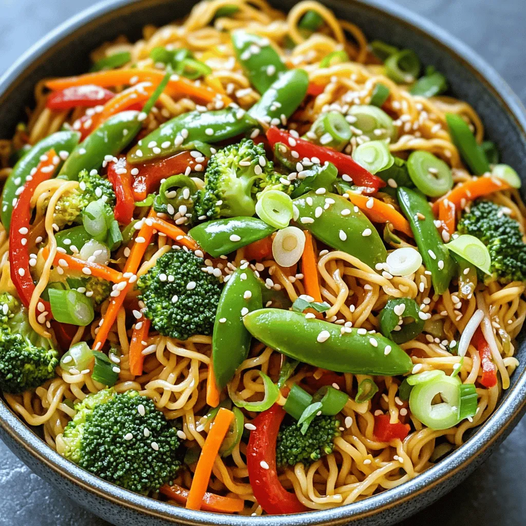 Um ein tolles Veggie Lo Mein zu machen, brauchen wir einige wichtige Zutaten. Hier ist die Liste: - 225 g Lo Mein Nudeln - 2 Esslöffel Pflanzenöl - 3 Knoblauchzehen, fein gehackt - 2,5 cm frischer Ingwer, gerieben - 1 rote Paprika, dünn geschnitten - 250 g Zuckerschoten, zugeschnitten - 250 g Brokkoliröschen - 1 Karotte, julienniert - 125 g Sojasprossen - 4 Frühlingszwiebeln, in Ringe geschnitten Diese Zutaten geben deinem Gericht die Basis. Die Lo Mein Nudeln sind wichtig für den Geschmack und die Textur. Um das Gericht lecker zu machen, brauchen wir auch besondere Soßen. Sie verleihen dem Lo Mein seinen tollen Geschmack. Hier sind die geschmacksgebenden Zutaten: - 3 Esslöffel Sojasauce - 1 Esslöffel Sesamöl - 1 Esslöffel Hoisinsauce - Salz und Pfeffer nach Geschmack Diese Soßen bringen Umami und Tiefe in dein Gericht. Die Sojasauce sorgt für den salzigen Geschmack, während das Sesamöl einen nussigen Ton hinzufügt. Du kannst frisches oder gefrorenes Gemüse nutzen. Wenn du frisches Gemüse hast, ist das super. Es schmeckt besser und hat mehr Nährstoffe. Aber gefrorenes Gemüse ist auch eine gute Wahl. Es ist schnell bereit und oft günstiger. Ich empfehle, frisches Gemüse wie Paprika und Brokkoli zu verwenden. Diese Gemüse sind knackig und frisch. Du kannst sie leicht in jedem Supermarkt finden. Für die Zubereitung kannst du die Full Recipe folgen. So hast du eine einfache Anleitung, um dein Veggie Lo Mein zu machen. Zuerst koche die Lo Mein Nudeln in einem großen Topf mit kochendem Wasser. Folge den Anweisungen auf der Verpackung, um sie al dente zu garen. Es dauert etwa 3-5 Minuten. Wenn sie fertig sind, gieße sie ab und spüle sie unter kaltem Wasser. So stoppst du den Garprozess. Lege sie beiseite, während du das Gemüse vorbereitest. Erhitze in einer großen Pfanne oder einem Wok zwei Esslöffel Pflanzenöl bei mittelhoher Hitze. Füge den gehackten Knoblauch und den geriebenen Ingwer hinzu. Brate beides etwa 30 Sekunden lang an, bis es aromatisch riecht. Jetzt kommt das Gemüse! Gib die geschnittene Paprika, Zuckerschoten, Brokkoli und die Karotte in die Pfanne. Rühre alles gut um und brate das Gemüse 5 bis 7 Minuten lang. Es soll zart, aber knackig bleiben. Jetzt ist es Zeit, die Nudeln hinzuzufügen! Gib die gekochten Lo Mein Nudeln in die Pfanne. Füge die Sojasauce, das Sesamöl und die Hoisinsauce hinzu. Vermenge alles gut, bis es heiß ist. Probiere es und würze nach Geschmack mit Salz und Pfeffer. Kurz bevor du das Gericht serviere, hebe die Sojasprossen und Frühlingszwiebeln unter. Jetzt ist deine einfache Veggie Lo Mein bereit! Du wirst den frischen Geschmack lieben. Wenn du mehr Details brauchst, schau dir das vollständige Rezept an. Wenn du dein Veggie Lo Mein zubereitest, gibt es einige häufige Fehler, die du vermeiden solltest. Ein häufiger Fehler ist, das Gemüse zu lange zu garen. Es sollte zart, aber noch knackig sein. So bleibt der Geschmack frisch und die Nährstoffe erhalten. Auch das Überfüllen der Pfanne kann ein Problem sein. Das Gemüse braucht Platz, um gleichmäßig zu garen. Wenn du die Pfanne vollstopfst, wird es eher dampfen als braten. Halte dich an die angegebene Menge an Zutaten. Für mehr Geschmack kannst du frische Kräuter wie Koriander oder Basilikum hinzufügen. Diese Kräuter bringen Frische und Tiefe in dein Gericht. Auch das Rösten von Sesamsamen vor dem Garnieren kann einen tollen Crunch geben. Achte darauf, die Sojasauce gleichmäßig zu verteilen. So bleiben alle Zutaten gut gewürzt. Wenn du mehr Textur möchtest, füge Nüsse oder Samen hinzu. Sie geben ein tolles Aroma und einen schönen Biss. Um die Schärfe anzupassen, kannst du frischen Chili oder Chiliöl verwenden. Beginne mit einer kleinen Menge und taste dich langsam vor. Wenn du die Würze erhöhen möchtest, probiere verschiedene Sojasaucen oder füge etwas Schärfe mit Sriracha hinzu. Du kannst auch die Hoisinsauce erhöhen, um mehr Süße zu erhalten. Experimentiere mit den Mengen, bis du den perfekten Geschmack für dich gefunden hast. Denke daran, dass Kochen Spaß macht und Kreativität erfordert. Nutze die Tipps, um dein eigenes Veggie Lo Mein zu kreieren! Wenn du die vollständige Anleitung benötigst, schau dir das Full Recipe an. {{image_4}} Um deine Veggie Lo Mein noch nahrhafter zu machen, füge Protein hinzu. Tofu ist eine tolle Wahl. Er gibt dir einen guten Biss und viel Geschmack. Einfach Tofu in Würfel schneiden und in der Pfanne anbraten, bis er goldbraun ist. Du kannst auch Tempeh oder Seitan verwenden. Diese Optionen sind voll von Proteinen und machen dein Gericht sättigender. Die Vielfalt ist der Schlüssel! Du kannst viele verschiedene Gemüsesorten in deine Lo Mein geben. Brokkoli, Zucchini oder Pilze passen gut. Möhren bringen eine süße Note. Erbsen, Spinat oder Auberginen sind ebenfalls großartige Optionen. Nutze, was du hast! Frisches oder gefrorenes Gemüse ist möglich. So bleibt die Zubereitung einfach und schnell. Du kannst dieses Gericht leicht vegan oder glutenfrei machen. Verwende einfach glutenfreie Nudeln. Reisnudeln sind eine gute Wahl. Achte darauf, dass die Sojasauce glutenfrei ist. Für eine vegane Variante achte darauf, dass alle Saucen pflanzlich sind. So kannst du deine Veggie Lo Mein an verschiedene Ernährungsweisen anpassen. Es macht Spaß, kreativ zu sein! Für das gesamte Rezept, schau dir die [Full Recipe] an. Um Reste von Lo Mein richtig aufzubewahren, gebe sie in einen luftdichten Behälter. Lass das Gericht zuerst auf Raumtemperatur abkühlen. Decke den Behälter ab und stelle ihn in den Kühlschrank. So bleiben die Aromen frisch und das Gemüse knackig. Um die Lo Mein wieder warm zu machen, nutze eine Pfanne oder Mikrowelle. In der Pfanne, füge etwas Öl hinzu und erhitze das Gericht bei mittlerer Hitze. Rühre dabei häufig um, damit nichts anbrennt. In der Mikrowelle, verwende eine mikrowellengeeignete Schüssel und decke sie ab. Erwärme die Lo Mein in 1-Minuten-Schritten, bis sie heiß sind. Zubereitete Lo Mein hält sich im Kühlschrank etwa 3 bis 4 Tage. Achte darauf, die Reste gut verpackt aufzubewahren. Wenn du das Gericht länger aufbewahren möchtest, friere die Portionen ein. So bleiben sie bis zu 3 Monate frisch. Die Zubereitung von Easy Veggie Lo Mein dauert insgesamt etwa 20 Minuten. Die Vorbereitungszeit beträgt ungefähr 10 Minuten. Das Kochen der Nudeln braucht nur ein paar Minuten. Die restlichen 10 Minuten verwenden Sie, um das Gemüse zu braten und alles zu vermengen. Es ist ein schnelles und einfaches Gericht, ideal für hektische Abende. Ja, Sie können andere Nudelsorten verwenden. Soba-Nudeln oder Reisnudeln sind gute Alternativen. Diese haben zwar einen anderen Geschmack, aber sie sind genauso lecker. Achten Sie darauf, die Kochzeit anzupassen. Kochen Sie die Nudeln nach den Anweisungen auf der Verpackung, um die beste Konsistenz zu erzielen. Um Lo Mein gesünder zu machen, können Sie mehr Gemüse hinzufügen. Brokkoli, Zucchini oder Spinat sind tolle Optionen. Verwenden Sie weniger Öl und Sojasauce oder entscheiden Sie sich für eine natriumarme Version. Vollkornnudeln sind ebenfalls eine gute Wahl für mehr Ballaststoffe. Experimentieren Sie mit verschiedenen Zutaten, um den Nährwert zu steigern. Für das vollständige Rezept sehen Sie sich die [Full Recipe] an. Zusammenfassend bietet dieser Blogbeitrag eine einfache Anleitung für Easy Veggie Lo Mein. Wir haben die Hauptzutaten, die Zubereitungsschritte und nützliche Tipps behandelt. Du kannst die Nudeln anpassen, um sie schmackhaft und nahrhaft zu gestalten. Beachte die Lagerung, um Reste frisch zu halten. Zum Schluss kannst du die Variationen ausprobieren, um dein Gericht zu verbessern. Mit diesen Informationen machst du tolle Lo Mein Gerichte, die dir und deiner Familie gefallen werden.
