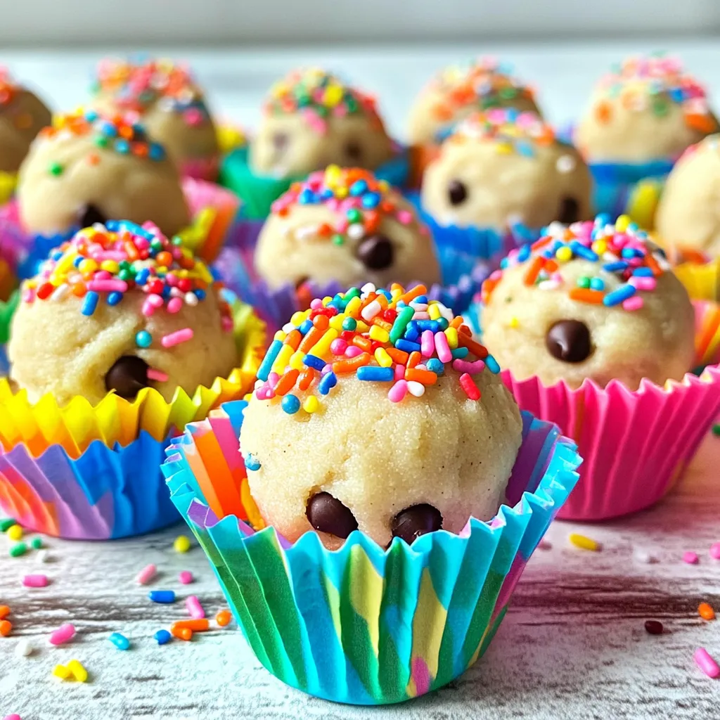Um leckere Funfetti Cookie Dough Bites zu machen, brauchst du folgende Zutaten: - 1 Tasse Weizenmehl (vorgewärmt für die Sicherheit) - 1/2 Tasse ungesalzene Butter, weich - 3/4 Tasse brauner Zucker, fest gepackt - 1/4 Tasse Kristallzucker - 1 Teelöffel Vanilleextrakt - 1/2 Teelöffel Backnatron - 1/4 Teelöffel Salz - 1/2 Tasse Mini-Schokoladenstückchen - 1/4 Tasse Regenbogensprinkles Die Qualität der Zutaten macht einen großen Unterschied. Wähle frische Butter für besten Geschmack. Das Mehl sollte vorgeheizt sein, um Bakterien abzutöten. Brauner Zucker gibt den Bites die perfekte Süße und Feuchtigkeit. Verwende echte Vanille für mehr Aroma. Mini-Schokoladenstückchen und Regenbogensprinkles bringen Farbe und Spaß in das Rezept. Achte auf Allergene, wenn du die Zutaten auswählst. Weizenmehl kann Gluten enthalten, was für manche eine Herausforderung darstellt. Die Butter enthält Milchprodukte, also wähle eine vegane Option, wenn nötig. Die Schokoladenstückchen können auch Allergene wie Soja enthalten. Prüfe die Verpackungen immer, um sicher zu sein, dass sie geeignet sind. Um den Teig für die Funfetti Cookie Dough Bites zuzubereiten, beginne mit einer großen Rührschüssel. Gib die weiche Butter, den braunen Zucker und den Kristallzucker hinein. Nutze einen Handmixer, um alles gut zu vermischen. Rühre, bis die Mischung leicht und fluffig ist. Füge dann den Vanilleextrakt hinzu. Mische alles gut, bis es gleichmäßig ist. Nimm eine andere Schüssel und kombiniere das vorgebackene Mehl, das Backnatron und das Salz mit einem Schneebesen. Gib nun die trockenen Zutaten langsam zur Butter-Zucker-Mischung. Rühre alles gut, bis ein homogener Teig entsteht. Zum Schluss hebe die Mini-Schokoladenstückchen und die Regenbogensprinkles vorsichtig unter. So sorgen sie für bunte Überraschungen in jedem Biss. Jetzt kommt der Spaß! Verwende einen Esslöffel, um Portionen des Teigs abzuheben. Rolle jede Portion zu einem kleinen Ball in deiner Hand. Achte darauf, dass die Bites gut geformt sind, damit sie gleichmäßig kühlen. Legen die geformten Bites auf ein mit Backpapier belegtes Backblech. Achte darauf, dass genug Platz zwischen den einzelnen Bites bleibt. So haben sie beim Kühlen genug Raum. Stelle das Blech mit den Cookie Dough Bites für etwa 30 Minuten in den Kühlschrank. Das Kühlen hilft, die Bites fest und lecker zu machen. Nach dem Kühlen kannst du sie direkt genießen. Sie schmecken frisch und süß. Alternativ bewahre die Bites in einem luftdichten Behälter im Kühlschrank auf. So bleiben sie bis zu einer Woche frisch. Ich empfehle, die Bites in bunten Muffinförmchen zu servieren. Das sieht toll aus! Streue ein paar extra Regenbogensprinkles darüber für einen festlichen Touch. Für die vollständige Anleitung und weitere Tipps, schau dir das Full Recipe an. Beim Zubereiten der Funfetti Cookie Dough Bites gibt es einige häufige Fehler. Ein Fehler ist, das Mehl nicht vor dem Gebrauch zu erwärmen. Dies kann zu einem rauen Geschmack führen. Achte darauf, die richtige Menge Butter zu verwenden. Zu viel Butter macht die Bites fettig. Verwende auch frische Zutaten. Alte Backzutaten können den Geschmack ruinieren. Diese Cookie Dough Bites sind perfekt für Feste. Sie sind bunt und ansprechend. Jeder liebt die süßen, kleinen Bällchen! Du kannst sie in bunten Muffinförmchen servieren. Das sieht festlich aus und macht Spaß. Bereite die Bites einen Tag vorher vor. So hast du weniger Stress am Tag der Feier. Du kannst die Funfetti Cookie Dough Bites anpassen. Magst du Nüsse? Füge gehackte Nüsse hinzu. Willst du sie schokoladiger? Nimm mehr Mini-Schokoladenstückchen. Für eine fruchtige Note, probiere getrocknete Früchte. Es gibt viele Möglichkeiten! Experimentiere mit deinen Lieblingszutaten. So machst du die Bites ganz nach deinem Geschmack. Die Grundrezepte bleiben gleich. Du kannst auch die Regenbogensprinkles austauschen. Das gibt den Bites einen neuen Look und Geschmack. {{image_4}} Für eine glutenfreie Variante der Funfetti Cookie Dough Bites tauschen Sie das Weizenmehl gegen glutenfreies Mehl aus. Achten Sie darauf, eine Mischung zu wählen, die gut bindet. Oft hilft es, zusätzlich ein Bindemittel wie Xanthangummi hinzuzufügen. Diese Anpassung sorgt dafür, dass der Teig nicht krümelig wird. Der Geschmack bleibt gleich lecker! Um die Bites vegan zu machen, ersetzen Sie die Butter durch pflanzliche Margarine. Verwenden Sie auch einen veganen Zucker, da einige Zuckersorten mit Knochenmehl verarbeitet werden. Anstelle von herkömmlichem Schokoladenstückchen können Sie dunkle Schokolade oder Kakaonibs verwenden. Diese Alternativen machen die Bites nicht nur pflanzlich, sondern auch köstlich! Sie können Ihre Funfetti Cookie Dough Bites noch aufregender machen! Fügen Sie verschiedene Toppings hinzu wie gehackte Nüsse, Kokosraspel oder sogar getrocknete Früchte. Experimentieren Sie mit verschiedenen Sprinkles, um den Bites mehr Farbe zu geben. Jedes Mal, wenn Sie diese Bites machen, können Sie neue Kombinationen ausprobieren. So bleibt es spannend und lecker! Um die Funfetti Cookie Dough Bites frisch zu halten, bewahre sie in einem luftdichten Behälter auf. Ein Glasbehälter oder eine Kunststoffbox funktionieren gut. Achte darauf, dass der Behälter gut schließt. So bleibt der Teig weich und lecker. Im Kühlschrank halten sich die Bites bis zu einer Woche. Stelle sie einfach in den Behälter und schließe ihn gut. Vor dem Servieren kannst du sie kurz auf Zimmertemperatur bringen. So schmecken sie besonders gut. Die Cookie Dough Bites lassen sich auch gut einfrieren. Lege sie nach dem Formen auf ein Backblech und friere sie für etwa zwei Stunden ein. Danach kannst du sie in einen Gefrierbeutel geben. Sie bleiben so bis zu drei Monate frisch. Zum Auftauen einfach bei Raumtemperatur stehen lassen oder kurz in die Mikrowelle geben. So hast du immer einen süßen Snack parat! Du kannst Funfetti Cookie Dough Bites bis zu einer Woche im Kühlschrank aufbewahren. Packe sie in einen luftdichten Behälter. So bleiben sie frisch und lecker. Wenn du sie länger aufbewahren möchtest, kannst du sie auch einfrieren. Achte darauf, sie gut zu verpacken, damit sie nicht austrocknen. Ja, du kannst die Minischokoladenstückchen ganz einfach ersetzen. Probiere weiße Schokolade oder Erdnussbutterstückchen. Du kannst auch getrocknete Früchte oder Nüsse verwenden. Das gibt den Bites einen anderen Geschmack und macht sie einzigartig. Lass deiner Kreativität freien Lauf! Ja, diese Bites sind sicher für Kinder. Sie enthalten keine rohen Eier, was sie sicher macht. Achte darauf, dass du das Mehl vor dem Gebrauch erhitzt. Das killt mögliche Keime ab. Die bunten Sprinkles machen die Bites besonders ansprechend für Kinder und sorgen für Spaß beim Essen. Funfetti Cookie Dough Bites sind einfach und lecker. Wir haben die besten Zutaten ausgewählt und auf Allergene geachtet. Die Schritt-für-Schritt-Anleitung macht die Zubereitung leicht. Achte darauf, häufige Fehler zu vermeiden, um perfekte Bites zu erhalten. Diese Snacks sind ideal für Feste. Probiere Variationen wie glutenfrei oder vegan. Schließlich gibt es Tipps zur richtigen Lagerung. Mit diesen Informationen kannst du großartige Bites zaubern. Lass deiner Kreativität freien Lauf und genieße jeden Bissen!