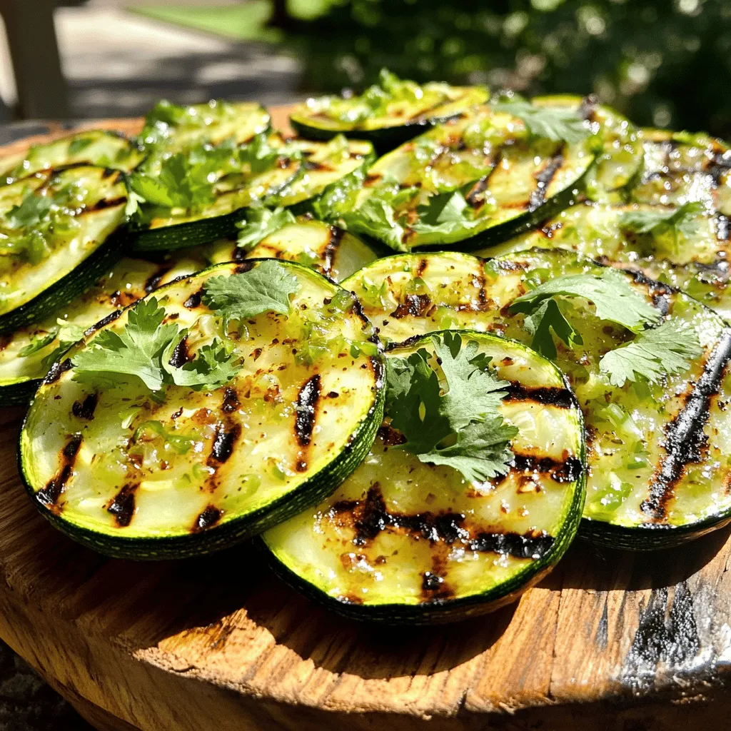 - 4 mittelgroße Zucchini - 3 Esslöffel Olivenöl - 2 Esslöffel frischer Limettensaft Die Zucchini sind der Star dieses Gerichts. Sie bringen eine frische und knackige Textur. Das Olivenöl macht die Zucchini schön zart und saftig. Der Limettensaft gibt dem Gericht eine spritzige Note. - 1 Esslöffel Chiliflocken - 1 Teelöffel Knoblauchpulver - 1 Teelöffel geräuchertes Paprikapulver - 1/2 Teelöffel Kreuzkümmel Die Gewürze machen das Gericht besonders lecker. Die Chiliflocken bringen eine angenehme Schärfe. Das Knoblauchpulver und das geräucherte Paprikapulver fügen Tiefe hinzu. Kreuzkümmel gibt einen warmen, erdigen Geschmack. - Salz und Pfeffer nach Geschmack - Frischer Koriander Salz und Pfeffer sind wichtig, um die Aromen zu heben. Frischer Koriander sorgt für einen frischen, tollen Abschluss. Diese Garnierung macht das Gericht noch ansprechender. Du kannst die Zucchini einfach nach dem Grillen damit bestreuen. Probiere es aus! Für das vollständige Rezept schaue in den Abschnitt über das vollständige Rezept. Zuerst bereite ich die Marinade vor. Ich vermische 3 Esslöffel Olivenöl, 2 Esslöffel frischen Limettensaft, 1 Esslöffel Chiliflocken, 1 Teelöffel Knoblauchpulver, 1 Teelöffel geräuchertes Paprikapulver, 1/2 Teelöffel Kreuzkümmel, Salz und Pfeffer in einer großen Schüssel. Diese Mischung sorgt für einen tollen Geschmack. Dann lege ich die Zucchinischeiben in die Marinade. Ich achte darauf, dass jede Scheibe gut bedeckt ist. Am besten lasse ich die Zucchini für mindestens 15 Minuten marinieren. So nehmen sie die Aromen richtig auf. Jetzt heize ich den Grill auf mittelhohe Hitze vor. Das ist wichtig, damit die Zucchini gleichmäßig garen. Ich stelle sicher, dass der Grill heiß genug ist, bevor ich die Zucchini darauf lege. Eine gute Grilltemperatur hilft, die perfekten Grillstreifen zu bekommen. Sobald der Grill bereit ist, lege ich die Zucchinischeiben direkt auf den Grillrost. Ich grille sie für etwa 3-4 Minuten pro Seite. Man sieht die Grillmarkierungen, wenn sie fertig sind. Die Zucchini sollte zart sein, aber nicht matschig. Nach dem Grillen nehme ich die Zucchini vom Grill und lasse sie eine Minute ruhen. Diese kurze Ruhezeit hilft, den Geschmack zu intensivieren. Danach richte ich die gegrillten Zucchini auf einem Serviertablett an. Wenn ich möchte, füge ich noch frischen Koriander zur Dekoration hinzu. Für das vollständige Rezept, schaue dir die [Full Recipe] an. Mittelhohe Hitze ist perfekt für das Grillen von Zucchini. Diese Temperatur sorgt dafür, dass die Zucchini gleichmäßig gart. Sie wird außen schön gebräunt und bleibt innen zart. Zu hohe Hitze kann die Zucchini verbrennen. Sie verlieren dann ihren frischen Geschmack. Die Zucchini sollte mindestens 30 Minuten mariniert werden. So kann sie die Aromen gut aufnehmen. Wenn du mehr Zeit hast, lass sie bis zu zwei Stunden marinieren. Dann wird der Geschmack noch intensiver. Wenn du die Zucchini länger marinierst, achte darauf, dass sie nicht zu weich wird. Eine schöne Präsentation macht das Essen noch besser. Lege die Zucchinischeiben fächerartig auf einen großen Teller. Das zeigt die tollen Farben und Texturen. Du kannst auch Limettenscheiben als Garnitur hinzufügen. Das sieht nicht nur gut aus, sondern bringt auch zusätzlichen Geschmack. Eine ansprechende Präsentation macht dein Gericht besonders einladend. Wenn du mehr Ideen möchtest, schaue dir das Full Recipe an. {{image_4}} Was passt zu Chili Lime Zucchini? Viele andere Gemüsearten harmonieren gut mit dieser Marinade. Probieren Sie Auberginen, Paprika oder Spargel. Diese Gemüse nehmen den Geschmack gut auf und ergeben eine bunte Grillplatte. Sie können auch Maiskolben für einen süßen Kontrast hinzufügen. Jedes Gemüse bringt seine eigene Textur und Frische mit. Alternativen zu den angegebenen Gewürzen sind wichtig, um neue Geschmäcker zu entdecken. Ersetzen Sie Chiliflocken durch frische Jalapeños für extra Schärfe. Für einen anderen Geschmack verwenden Sie italienische Kräuter wie Oregano oder Thymian. Auch ein Hauch von Zimt kann eine spannende Note hinzufügen. Seien Sie kreativ und passen Sie die Gewürze nach Ihrem Geschmack an. Kombinieren Sie die Zucchini mit Beilagen oder Hauptgerichten. Sie passt gut zu gegrilltem Hähnchen oder Fisch. Servieren Sie die Zucchini auch als Teil eines Salats oder einer Buddha-Bowl. Fügen Sie Quinoa oder Reis hinzu, um eine vollwertige Mahlzeit zu schaffen. Die Möglichkeiten sind endlos, und jeder Biss wird frisch und lecker sein. Für das vollständige Rezept schauen Sie sich die Anleitung an. Die gegrillten Zucchini sind im Kühlschrank gut für etwa 3 bis 5 Tage haltbar. Lagere sie in einem luftdichten Behälter. So bleiben sie frisch und schmackhaft. Achte darauf, dass die Zucchini abgekühlt sind, bevor du sie in den Kühlschrank stellst. Dies hilft, die Qualität zu bewahren. Du kannst die gegrillten Zucchini auch einfrieren. Schneide sie in Scheiben und lege sie auf ein Backblech. Friere sie zuerst für ein paar Stunden ein, bis sie fest sind. Danach packe sie in einen Gefrierbeutel. So bleiben sie bis zu 3 Monate haltbar. Denke daran, das Datum auf den Beutel zu schreiben. Um die Zucchini wieder aufzuwärmen, nutze eine Pfanne oder den Grill. Erhitze sie bei mittlerer Hitze für 3 bis 4 Minuten pro Seite. So bleiben sie zart und schmackhaft. Du kannst sie auch im Ofen auf etwa 180 Grad Celsius aufwärmen. Lege sie einfach auf ein Backblech für 10 Minuten. Diese Methoden helfen, die Frische zu erhalten. Für das vollständige Rezept, schau dir die [Full Recipe] an! Um die Zucchini würziger zu machen, füge mehr Chiliflocken hinzu. Du kannst auch frische Chilis verwenden, um einen zusätzlichen Kick zu bekommen. Eine Prise Cayennepfeffer bringt mehr Wärme. Für einen anderen Geschmack, probiere Kreuzkümmel oder Oregano. Diese Gewürze verleihen der Zucchini neue Geschmäcker. Ja, du kannst die Zucchini im Ofen zubereiten. Heize den Ofen auf 200 Grad Celsius vor. Lege die marinierten Zucchinischeiben auf ein Backblech. Achte darauf, dass die Scheiben nicht überlappen. Backe sie 15-20 Minuten, bis sie weich und leicht braun sind. Wende sie nach der Hälfte der Zeit für einen gleichmäßigen Garprozess. Diese Zucchini passen gut zu vielen Beilagen. Serviere sie mit Quinoa oder Reis für mehr Fülle. Ein frischer Salat ergänzt den Geschmack perfekt. Du kannst auch gegrilltes Hühnchen oder Fisch dazu reichen. Diese Kombinationen machen die Mahlzeit noch interessanter. Chili Lime Gegrillte Zucchini Zutaten: - 4 mittelgroße Zucchini, in 0,5 cm dicke Scheiben geschnitten - 3 Esslöffel Olivenöl - 2 Esslöffel frischer Limettensaft - 1 Esslöffel Chiliflocken - 1 Teelöffel Knoblauchpulver - 1 Teelöffel geräuchertes Paprikapulver - 1/2 Teelöffel Kreuzkümmel - Salz und Pfeffer nach Geschmack - Frischer Koriander zur Dekoration In diesem Artikel habe ich die wichtigsten Zutaten und Schritte für Chili Lime gegrillte Zucchini vorgestellt. Ich zeigte, wie man die Zucchini mariniert und perfekt grillt. Mit den richtigen Gewürzen wird dieses Gericht besonders lecker. Denken Sie daran, die Zucchini frisch zu servieren und kreativ bei Beilagen zu sein. Diese Zubereitung ist einfach und gesund. Genießen Sie das Grillvergnügen und probieren Sie neue Variationen aus. So wird Ihr Sommer noch schmackhafter!
