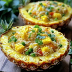 - 2 Tassen gekochter Jasminreis - 1 Tasse frische Ananas, gewürfelt - 1 Tasse gemischtes Gemüse Die Basis für dein Gericht ist der Reis. Verwende am besten Jasminreis, der am Vortag gekocht wurde. Dieser Reis hat die perfekte Textur. Die frische Ananas bringt Süße und einen tollen Geschmack. Das gemischte Gemüse sorgt für Farbe und Nährstoffe. Du kannst Erbsen, Karotten und Paprika verwenden. - Sojasauce und Sesamöl - Salz, Pfeffer und zerdrückte rote Pfefferflocken Sojasauce und Sesamöl geben dem Reis einen tiefen Geschmack. Diese Zutaten sind wichtig für die Aromen. Salz und Pfeffer bringen alles zusammen. Wenn du es scharf magst, füge zerdrückte rote Pfefferflocken hinzu. Diese sorgen für einen kleinen Kick. - Frühlingszwiebeln und frischer Koriander - Präsentationstipps mit Ananashälften Frühlingszwiebeln bringen Frische. Der Koriander gibt dem Gericht einen besonderen Geschmack. Eine schöne Präsentation macht dein Essen noch besser. Serviere den Reis in ausgehöhlten Ananashälften. Das sieht toll aus und macht Spaß. Du kannst auch Limettenviertel dazu legen. Für das vollständige Rezept, schaue dir die detaillierte Anleitung an! Zuerst stelle ich alle Zutaten bereit. Ich verwende 2 Tassen gekochten Jasminreis. Der Reis sollte am besten vom Vortag sein. Das gibt dem Gericht die richtige Textur. Dann bereite ich 1 Tasse frische Ananas vor. Ich schneide sie in kleine Würfel. Jetzt kümmere ich mich um das Gemüse. Ich nehme 1 Tasse gemischtes Gemüse wie Erbsen, Karotten und Paprika. Für die Zwiebeln nehme ich ½ Tasse rote Zwiebel und hacke sie fein. Jetzt ist es Zeit zu braten. Ich erhitze meinen Wok oder die Pfanne mit 1 Esslöffel Sesamöl. Die Hitze sollte mittel bis hoch sein. Ich gebe die gehackte rote Zwiebel in die Pfanne. Nach 2 Minuten duftet sie und wird durchsichtig. Dann füge ich 2 gehackte Knoblauchzehen und das gemischte Gemüse hinzu. Ich brate alles 3-4 Minuten weiter, bis das Gemüse zart ist. Jetzt mische ich alles. Ich schiebe das Gemüse zur Seite der Pfanne. Ich gieße die 2 leicht geschlagenen Eier auf die andere Seite. Ich rühre die Eier, bis sie ganz gegart sind. Dann kommt der gekochte Jasminreis in die Pfanne. Ich vermische alles gut. Jetzt gebe ich die gewürfelte Ananas dazu. Ich füge auch 2 Esslöffel Sojasauce, Salz und Pfeffer hinzu. Ich rühre alles gut um, bis der Reis gleichmäßig gewürzt ist. Wenn ich es scharf mag, füge ich ½ Teelöffel zerdrückte rote Pfefferflocken hinzu. Zum Schluss kommen ¼ Tasse geschnittene Frühlingszwiebeln und 1 Esslöffel frisch gehackter Koriander dazu. Ich rühre noch einmal um. Das Gericht ist jetzt fertig! Für das vollständige Rezept, schaue auf die Webseite [Full Recipe]. Wusstest du, dass der Reis vom Vortag perfekt für gebratenen Reis ist? Er hat die richtige Textur. Er ist fester und klebt nicht. So bleibt der Reis beim Braten locker. Wenn du frischen Reis verwendest, koche ihn einige Stunden vorher. Lasse ihn abkühlen. So kannst du die besten Ergebnisse erzielen. Wie scharf magst du dein Essen? Du kannst die Schärfe nach deinem Geschmack anpassen. Beginne mit weniger roten Pfefferflocken. Füge bei Bedarf mehr hinzu. So kannst du die perfekte Schärfe finden. Normalerweise ist ein halber Teelöffel ideal. Er sorgt für einen kleinen Kick, ohne zu übertreiben. Was passt gut zu deinem Ananas gebratenen Reis? Du kannst die Speise mit frischen Frühlingsrollen servieren. Auch ein einfacher Salat ist eine gute Wahl. Wenn du mehr Abwechslung möchtest, probiere gebratenes Hühnchen oder Garnelen. Diese Gerichte ergänzen den Reis wunderbar. Für mehr Inspiration schaue dir das vollständige Rezept an. {{image_4}} Du kannst die Eier in diesem Rezept leicht durch Tofu ersetzen. Das macht das Gericht vegan. Tofu hat eine tolle Textur und nimmt gut den Geschmack auf. Schneide den Tofu in kleine Würfel. Brate ihn goldbraun, bevor du das Gemüse hinzufügst. Zusätzlich kannst du verschiedene Gemüsesorten verwenden. Brokkoli, Zucchini oder Erbsen sind gute Optionen. Diese geben mehr Farbe und Nährstoffe. Je mehr Gemüsesorten du hinzufügst, desto besser schmeckt das Gericht. Für Fleischliebhaber ist es einfach, Hühnchen oder Garnelen hinzuzufügen. Schneide das Hühnchen in kleine Stücke und brate es mit der Zwiebel an. Achte darauf, dass das Fleisch gut durchgegart ist. Garnelen sind eine leckere Option. Sie brauchen nur kurze Zeit zum Kochen. Füge sie nach dem Gemüse hinzu. So bleiben sie zart und saftig. Du kannst auch eine Mischung aus beiden verwenden, um verschiedene Geschmäcker zu kombinieren. Diese Art von gebratenem Reis hat viele Einflüsse aus der asiatischen Küche. In Thailand ist Ananas gebratener Reis sehr beliebt. Die Kombination von süß und salzig ist einzigartig. In anderen Ländern kannst du regionale Anpassungen finden. In Mexiko kannst du Jalapeños für einen scharfen Kick hinzufügen. In Indien sind Gewürze wie Kurkuma oder Kreuzkümmel beliebt. Diese bringen eine neue Geschmacksrichtung in das Gericht. Für weitere Details und das vollständige Rezept schau auf die Webseite. Um deine Reste gut aufzubewahren, lege den gebratenen Reis in einen luftdichten Behälter. Stelle sicher, dass der Reis abgekühlt ist, bevor du ihn in den Kühlschrank stellst. So bleibt er frisch und lecker. Der gekochte Reis hält sich im Kühlschrank etwa 3 bis 4 Tage. Achte darauf, den Reis gut zu riechen, bevor du ihn isst. Wenn er seltsam riecht, wirf ihn weg. Du kannst Ananas gebratenen Reis auch einfrieren. Fülle den Reis in einen gefriergeeigneten Behälter oder in einen Gefrierbeutel. Stelle sicher, dass so viel Luft wie möglich entweicht. So bleibt der Reis bis zu drei Monate frisch. Um ihn wieder aufzutauen, lege den gefrorenen Reis in den Kühlschrank über Nacht. Erhitze ihn dann in der Mikrowelle oder in einer Pfanne. Füge etwas Wasser hinzu, um den Reis feucht zu halten. Hast du noch Reis übrig? Du kannst ihn in vielen neuen Rezepten verwenden. Mache zum Beispiel eine leckere Reispfanne mit Gemüse oder Tofu. Eine andere Idee ist, den Reis in einen Salat zu mischen. Du kannst ihn auch zu einem Omelett hinzufügen. So schaffst du kreative und schmackhafte Gerichte aus deinen Resten. Du kannst verschiedene Reisarten verwenden. Langkornreis hat einen ähnlichen Geschmack. Basmati ist eine tolle Wahl für ein nussiges Aroma. Kurz- oder Rundkornreis gibt einen klebrigen Effekt. Dieser Reis eignet sich gut für asiatische Gerichte. Denke daran, dass die Kochzeiten variieren können. Um vegane Ananas gebratene Reis zu machen, ersetze die Eier durch Tofu. Zerdrücke den Tofu und brate ihn mit dem Gemüse. Verwende auch vegane Sojasauce. Achte darauf, frisches Gemüse und Ananas zu benutzen. Das sorgt für den besten Geschmack und Textur. Ja, du kannst Ananas aus der Dose verwenden. Sie ist praktisch und süß. Frische Ananas hat jedoch mehr Geschmack und ist knackiger. Dosenananas hat oft Sirup, also spüle sie gut ab. Wenn du frische Ananas wählst, schneide sie in kleine Stücke. Gebratener Reis stammt aus Asien, besonders aus China. Es ist ein beliebtes Gericht, das Reste verwertet. Viele Länder haben ihre eigene Version. Das Rezept hat sich über Jahre entwickelt. Jede Kultur bringt ihren eigenen Geschmack ein. Für das vollständige Rezept für Ananas gebratenen Reis, schau auf unsere Webseite. Dort findest du alle Schritte und Tipps für das perfekte Gericht. Zusammenfassend haben wir die Zutaten für Ananas gebratenen Reis betrachtet. Wir haben die Hauptzutaten wie Reis, Ananas und Gemüse besprochen. Der Bratprozess ist simpel und schnell. Tipps für Variationen und Lagerung helfen dabei, Reste optimal zu nutzen. Experimentiere mit deiner Schärfe und genieße kreative Varianten. Ananas gebratener Reis ist einfach und vielseitig. Probiere es heute noch aus!