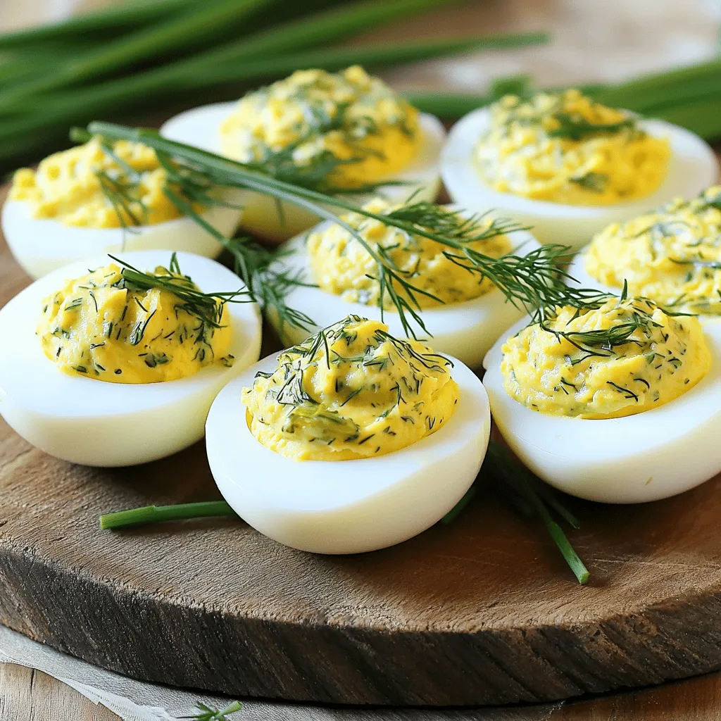 - 6 große Eier - 60 ml Mayonnaise - 30 g Dillgurken-Relish - 15 g Dijon-Senf Die Hauptzutaten für Pickle Ranch Deviled Eggs sind einfach zu finden. Du brauchst frische, große Eier. Diese geben die beste Textur. Mayonnaise sorgt für Cremigkeit. Dillgurken-Relish bringt den Geschmack von Gurken und einen leichten Crunch. Dijon-Senf fügt einen pikanten Kick hinzu. - 5 g Ranch-Gewürzmischung - 15 ml Gurkenwasser - Salz und Pfeffer nach Geschmack Die Gewürze sind wichtig. Ranch-Gewürzmischung gibt den Eiern einen tollen Geschmack. Gurkenwasser macht die Füllung noch frischer. Vergiss nicht, mit Salz und Pfeffer abzuschmecken. Das sorgt für den perfekten Geschmack. - Frischer Dill oder Schnittlauch zum Garnieren Die Garnitur macht dein Gericht noch schöner. Frischer Dill oder Schnittlauch bringt Farbe und Geschmack. Streue sie einfach über die gefüllten Eier. So sehen sie nicht nur gut aus, sondern schmecken auch fantastisch. Für das vollständige Rezept, schau dir die Anleitung an. Das Rezept ist einfach und macht Spaß. Es ist perfekt für eine Party oder einen Snack! Legen Sie die Eier in einen Topf und bedecken Sie sie mit kaltem Wasser. Stellen Sie den Herd auf mittlere Hitze. Bringen Sie das Wasser zum Kochen. Wenn das Wasser kocht, reduzieren Sie die Hitze. Lassen Sie die Eier 10 Minuten leicht köcheln. So werden sie perfekt hart. Nach dem Kochen setzen Sie die Eier in ein Eisbad. Lassen Sie sie dort für 5 Minuten ruhen. Das Eisbad stoppt den Garprozess und macht das Schälen leichter. Schälen Sie die abgekühlten Eier vorsichtig. Halbe die Eier längs. Nehmen Sie die Eigelbe heraus und geben Sie sie in eine Rührschüssel. Es ist wichtig, die Eiweiße ganz zu lassen. Fügen Sie die Mayonnaise, das Dillgurken-Relish, den Dijon-Senf, die Ranch-Gewürzmischung und das Gurkenwasser zu den Eigelben hinzu. Zerdrücken Sie alles mit einer Gabel. Mischen Sie gut, bis die Masse glatt und cremig ist. Schmecken Sie mit Salz und Pfeffer ab. Füllen Sie die Eiweißhälften mit der Eigelbmasse. Verwenden Sie dafür einen Spritzbeutel oder einen Löffel. Achten Sie darauf, dass die Füllung gleichmäßig verteilt ist. Garnieren Sie die gefüllten Eier mit frischem Dill oder Schnittlauch. Dies sorgt für einen schönen Look und zusätzlichen Geschmack. Lagern Sie die gefüllten Eier mindestens 30 Minuten im Kühlschrank. So können sich die Aromen entfalten. Für das volle Rezept schauen Sie bitte auf den Abschnitt "Full Recipe". Um die besten Pickle Ranch Deviled Eggs zu machen, verwende frische Eier. Frische Eier haben eine bessere Textur und Geschmack. Um Risse während des Kochens zu vermeiden, lege die Eier vorsichtig in den Topf. Beginne mit kaltem Wasser, dann bringe es langsam zum Kochen. Reduziere die Hitze und lasse die Eier zehn Minuten köcheln. So bleiben sie ganz. Du kannst die Füllung der Eier ganz einfach variieren. Probiere Joghurt oder Avocado anstelle von Mayo. Diese Alternativen machen die Eier leichter und gesünder. Du kannst auch verschiedene Kräuter und Gewürze hinzufügen. Dill, Schnittlauch oder Paprika sind tolle Optionen. Sie bringen mehr Geschmack und Farbe. Denke an passende Beilagen oder Getränke. Ein frischer Salat passt gut zu den deviled eggs. Auch knuspriges Brot oder Gemüse sind schön. Für Getränke sind Sprudelwasser oder ein leichter Weißwein ideal. Diese Kombinationen machen das Essen noch besser. {{image_4}} Wenn du deine Pickle Ranch Deviled Eggs etwas schärfer magst, füge Sriracha oder scharfen Senf hinzu. Diese Zutaten geben den Eiern einen tollen Kick. Du kannst die Menge nach deinem Geschmack anpassen. Beginne mit einem Teelöffel Sriracha und teste den Geschmack. Wenn du mehr Schärfe möchtest, füge einfach mehr hinzu. Diese pikante Note wird deine Gäste überraschen und erfreuen. Für eine vegane Variante kannst du die Eier durch pflanzliche Alternativen ersetzen. Verwende Kichererbsen-Püree anstelle von Eiern und vegane Mayonnaise. Kichererbsen haben eine ähnliche Textur wie Eigelb. Mixe sie mit den anderen Zutaten aus dem Rezept. So bleiben der Geschmack und die Cremigkeit erhalten. Diese Option ist nicht nur lecker, sondern auch für jeden geeignet. Du kannst die Aromen deiner Deviled Eggs ganz nach deinem Wunsch anpassen. Probiere verschiedene Gewürzmischungen wie Cajun oder italienische Kräuter. Diese Variationen bringen neue Geschmäcker in dein Gericht. Mixe die Gewürze in die Füllung, um die perfekte Kombination zu finden. Experimentiere und finde heraus, was dir am besten schmeckt. So kannst du deine Deviled Eggs immer wieder neu erfinden. Um die Frische Ihrer Pickle Ranch Deviled Eggs zu sichern, müssen Sie sie richtig verpacken. Legen Sie die gefüllten Eier auf einen Teller und decken Sie sie mit Frischhaltefolie ab. Dies hilft, ein Austrocknen zu verhindern. Alternativ können Sie die Eier in einem luftdichten Behälter aufbewahren. Achten Sie darauf, die Reste sofort in den Kühlschrank zu stellen, um die Frische zu bewahren. Diese deviled Eier sind im Kühlschrank bis zu drei Tage haltbar. Nach dieser Zeit können sie an Geschmack und Textur verlieren. Achten Sie immer auf Geruch oder Aussehen, bevor Sie sie essen. Wenn sie seltsam riechen oder unappetitlich aussehen, entsorgen Sie sie lieber. Sie können die Eier im Voraus zubereiten. Kochen Sie die Eier und bereiten Sie die Füllung vor. Bewahren Sie die Füllung in einem separaten Behälter auf. Füllen Sie die Eiweißhälften erst kurz vor dem Servieren. So bleiben die Eier frisch und die Füllung behält ihre cremige Textur. Pickle Ranch Deviled Eggs sind eine leckere Variante der klassischen gefüllten Eier. Sie kombinieren die Cremigkeit von Mayonnaise mit dem scharfen Geschmack von Gurken und dem einzigartigen Aroma von Ranch-Gewürz. Diese Mischung bringt einen frischen und würzigen Kick in jedes Gericht. Das Rezept stammt aus der amerikanischen Küche und ist beliebt bei Grillpartys und Buffets. Um perfekte harte Eigelbe zu erhalten, sollten die Eier 10 Minuten kochen. Wenn das Wasser kocht, reduzieren Sie die Hitze auf mittlere Stufe. Dies sorgt für gleichmäßiges Kochen. Nach dem Kochen legen Sie die Eier in ein Eisbad, um den Garprozess zu stoppen. So bleiben die Eigelbe nicht grünlich und bekommen eine schöne, helle Farbe. Eingefrorene Deviled Eggs verlieren oft ihre Textur und Frische. Das Einfrieren ist nicht empfehlenswert. Wenn Sie Reste haben, lagern Sie die Eier im Kühlschrank. Sie bleiben dort frisch für bis zu drei Tage. Genießen Sie die Eier frisch zubereitet für den besten Geschmack. Für eine vegane Version können Sie pflanzliche Mayonnaise verwenden. Avocado ist eine tolle Alternative für die Cremigkeit. Anstelle von Eiern können Sie pürierten Tofu oder Kichererbsen verwenden. Diese Optionen bieten eine ähnliche Textur und sind voller Geschmack. Der Geschmack von Gurken und Ranch ist eine beliebte Kombination. Dillgurken-Relish bringt einen süß-sauren Geschmack. Ranch-Gewürz fügt Kräuter und Gewürze hinzu, die die Eier aufregend machen. Diese Mischung ist ein Hit bei Freunden und Familie. Das Full Recipe ergibt 12 Hälften. Das bedeutet, Sie können 6 ganze Eier zu leckeren Snacks machen. Sie sind perfekt für Partys oder als Vorspeise. In diesem Artikel haben wir die Zutaten, die Zubereitung und die Varianten von Pickle Ranch Deviled Eggs besprochen. Wir haben gelernt, wie man perfekte Eier kocht und die Füllung anpasst. Denke daran, dass du kreativ sein kannst, um neue Geschmäcker zu entdecken. Mit einigen Tipps zur Lagerung und Vorbereitung kannst du deinen Gästen ein leckeres Gericht bieten. Probiere es aus und genieße jeden Bissen!