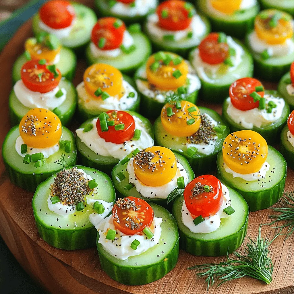 - Gurke - Frischkäse Die Gurke ist frisch und knackig. Wähle eine große Gurke. Sie gibt den Häppchen eine tolle Textur. Frischkäse ist der Hauptgeschmacksträger. Er muss weich sein, damit man ihn gut auftragen kann. - Alles Bagel Gewürz - Frische Kräuter Das Alles Bagel Gewürz bringt viel Geschmack. Es enthält eine Mischung aus Sesam, Mohn, Knoblauch und Zwiebel. Diese Gewürze geben jedem Bissen das besondere Etwas. Frische Kräuter wie Schnittlauch und Dill machen das Gericht noch aromatischer. Diese Kräuter sind grün und gesund. Sie bringen Frische in jedes Häppchen. - Petersilie - Kirschtomaten Die Petersilie ist optional, aber sie sieht schön aus. Sie gibt Farbe und einen frischen Geschmack. Kirschtomaten sind eine tolle Ergänzung. Sie sind süß und saftig. Halbierte Kirschtomaten passen perfekt auf die Gurken. Du kannst alle diese Zutaten für die Alles Bagel Gurken-Häppchen verwenden, um einen frischen Genuss pur zu erleben. Für die vollständige Anleitung schau dir das [Full Recipe] an. Zuerst wasche die Gurke gründlich. Achte darauf, dass sie sauber ist. Schneide sie dann in 2,5 cm dicke Scheiben. Wenn du magst, kannst du die Gurke auch der Länge nach aufschneiden. So sieht es anders aus und bleibt frisch. Nimm eine Rührschüssel und gib den soften Frischkäse hinein. Füge die Mayonnaise, den Zitronensaft, den Schnittlauch und den Dill hinzu. Rühre alles gut um. Achte darauf, dass die Mischung schön glatt und cremig wird. Das gibt den Häppchen einen tollen Geschmack. Jetzt nimm die Gurkenscheiben. Benutze einen kleinen Löffel oder einen Spritzbeutel, um die Frischkäse-Mischung auf jede Scheibe zu geben. Sei großzügig damit! Dann lege auf jede Gurkenscheibe eine halbierte Kirschtomate. Streue das Alles Bagel Gewürz darüber. Das bringt den letzten Kick! Wenn du magst, garniere die Häppchen mit frischer Petersilie. Arrangiere alles auf einer Servierplatte. Du kannst die Häppchen sofort servieren oder sie bis zu 30 Minuten in den Kühlschrank stellen. So sind sie erfrischend und lecker. Um die beste Konsistenz für den Frischkäse zu erzielen, starte mit weichem Frischkäse. Lass es etwa 30 Minuten vorher bei Raumtemperatur stehen. So wird es leichter zu mischen. Füge die Mayonnaise und den Zitronensaft hinzu. Diese Zutaten machen die Mischung cremiger und frisch. Achte darauf, gut zu rühren, bis alles glatt ist. So vermeidest du Klumpen und erhältst eine perfekte Basis für die Häppchen. Die Auswahl der Gewürze ist entscheidend. Das Alles Bagel Gewürz bringt einen tollen Geschmack. Beginne mit einem Esslöffel und passe die Menge nach deinem Geschmack an. Du kannst mehr hinzufügen, wenn du einen kräftigeren Geschmack möchtest. Auch frische Kräuter wie Schnittlauch und Dill sind wichtig. Sie geben Frische und Farbe. Die richtige Gewürzmischung macht den Unterschied. Die Art, wie du die Häppchen anrichtest, zählt. Lege die Gurkenhäppchen auf eine schöne Platte. Variiere die Farben, indem du die Kirschtomaten hübsch anordnest. Du kannst auch frische Petersilie zum Garnieren verwenden. Das bringt eine lebendige Note auf die Platte. Achte darauf, dass alle Häppchen gleichmäßig aussehen. So wird dein Gericht zum echten Hingucker, und jeder wird begeistert sein. Für das komplette Rezept schau dir die [Full Recipe] an. {{image_4}} Du kannst die Kräuter ganz nach deinem Geschmack anpassen. Statt Schnittlauch und Dill probiere Basilikum oder Oregano. Diese Kräuter geben den Häppchen eine neue Note. Frische Kräuter bringen Farbe und Duft. Sie machen die Häppchen lebendiger und interessanter. Es gibt viele tolle Ideen für Toppings. Du kannst Avocado-Scheiben oder geröstete Paprika hinzufügen. Diese Optionen sind nicht nur lecker, sondern auch gesund. Wenn du Käse magst, probiere Feta oder Ziegenkäse. Diese Toppings geben den Häppchen eine besondere Note und eine neue Textur. Wenn du vegane Zutaten willst, ersetze den Frischkäse. Verwende stattdessen eine Cashew-Creme oder pflanzliche Joghurt-Alternativen. Diese sind cremig und voll im Geschmack. Achte darauf, dass das Alles Bagel Gewürz vegan ist. So bleiben die Häppchen für alle genießbar. Um die frischen Alles Bagel Gurkenhäppchen lange frisch zu halten, lagere sie in einem luftdichten Behälter. Achte darauf, die Häppchen nicht übereinander zu stapeln. So vermeidest du, dass sie matschig werden. Lege ein Papiertuch in den Behälter, um überschüssige Feuchtigkeit aufzusaugen. Dies hilft, die Frische der Gurken zu bewahren. Wenn du die Häppchen für eine Veranstaltung machst, bereite sie am besten kurz vorher zu. Du kannst die Frischkäse-Mischung jedoch schon einen Tag im Voraus zubereiten. Lagere die Mischung in einem luftdichten Behälter im Kühlschrank. Schneide die Gurken erst kurz vor dem Servieren. So bleiben sie knackig und frisch. Die gesamte Zubereitungszeit beträgt nur 15 Minuten. Die frisch zubereiteten Alles Bagel Gurkenhäppchen sind im Kühlschrank etwa 1 bis 2 Tage haltbar. Nach dieser Zeit verlieren sie an Geschmack und Frische. Achte darauf, sie gut verpackt zu halten, um die Haltbarkeit zu verlängern. Wenn du die Häppchen nicht gleich servierst, ist es besser, sie kühl zu lagern. Genießen kannst du sie auch am nächsten Tag, aber sie schmecken am besten frisch zubereitet. Ja, du kannst die Gurken vorher zubereiten. Es ist wichtig, sie gut zu waschen. Schneide sie in Scheiben oder Halbscheiben. Wenn du sie im Voraus machen möchtest, lagere sie in einem luftdichten Behälter. So bleiben sie frisch. Du kannst auch die Frischkäse-Mischung schon früher machen. Halte sie im Kühlschrank bis zum Servieren. Die Häppchen halten bis zu zwei Tage im Kühlschrank. Sie schmecken am besten frisch, aber du kannst sie auch lagern. Achte darauf, sie in einem geschlossenen Behälter aufzubewahren. So bleibt der Geschmack erhalten. Vermeide, sie zu lange stehen zu lassen, denn die Gurken verlieren ihre Knackigkeit. Alles Bagel Gewürz findest du in den meisten Supermärkten. Es steht oft im Gewürzregal. Du kannst auch online nachsehen, wenn du es nicht im Laden findest. Wenn du es nicht bekommst, kannst du selbst eine Mischung machen. Kombiniere Sesamsamen, Mohn, Knoblauchpulver und Zwiebelpulver. So hast du schnell einen Ersatz. In diesem Blogbeitrag haben wir leckere Häppchen mit Gurke und Frischkäse besprochen. Du hast gelernt, wie du die Hauptzutaten vorbereitest und würzig machst. Ich gab dir Tipps zur perfekten Konsistenz und ansprechenden Präsentation. Variationen und Lagerung waren ebenfalls Themen. Probierst du die Rezeptideen aus, wirst du gesunde Snacks schnell zubereiten. Experimentiere mit Kräutern und Toppings, um deinen Geschmack zu treffen. Jetzt hast du alle Infos, um die Häppchen zu machen!