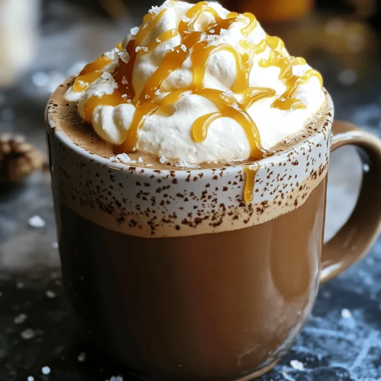 Für den gesalzenen Karamell-Mokka-Latte brauchst du einige wichtige Zutaten. Diese sorgen für den vollen Geschmack und die richtige Konsistenz. Hier sind die Hauptzutaten: - 1 Tasse frisch gebrauter Espresso oder starker Kaffee - 1 Tasse Milch (dairy oder pflanzlich) - 2 Esslöffel ungesüßtes Kakaopulver - 2 Esslöffel Karamellsauce (plus extra zum Drizzeln) - 1 Esslöffel Zucker (optional, nach Geschmack anpassen) - ¼ Teelöffel Meersalz (plus mehr zum Garnieren) - Schlagsahne (zum Topping) Die Milch ist wichtig für die Textur deines Latte. Du kannst verschiedene Milcharten verwenden. Wenn du Kuhmilch magst, wähle Vollmilch oder fettarme Milch. Diese geben einen reichhaltigen Geschmack. Wenn du eine pflanzliche Option bevorzugst, probiere Mandel-, Hafer- oder Sojamilch. Diese Milchsorten schäumen gut und schmecken lecker. Um den Latte noch besser zu machen, kannst du ein paar zusätzliche Zutaten hinzufügen. Hier sind einige Ideen: - Eine Prise Zimt für Wärme - Vanilleextrakt für süßen Geschmack - Dunkle Schokolade für zusätzliche Tiefe Mit diesen Zutaten machst du deinen gesalzenen Karamell-Mokka-Latte noch spezieller. Wenn du das genaue Rezept sehen möchtest, schau dir das [Full Recipe] an. Beginne mit einer Tasse frisch gebrühtem Espresso oder starkem Kaffee. Du kannst eine Kaffeemaschine oder eine French Press verwenden. Achte darauf, dass der Kaffee stark genug ist, um den Geschmack zu unterstützen. Stelle den Espresso beiseite, während du die anderen Zutaten vorbereitest. Nimm einen kleinen Kochtopf und vermische die folgenden Zutaten: - 1 Tasse Milch (dairy oder pflanzlich) - 2 Esslöffel ungesüßtes Kakaopulver - 2 Esslöffel Karamellsauce - 1 Esslöffel Zucker (optional) - ¼ Teelöffel Meersalz Erhitze die Mischung bei mittlerer Hitze. Rühre ständig mit einem Schneebesen, bis alles gut vermischt und warm ist. Das dauert etwa 3-5 Minuten. Achte darauf, dass das Kakaopulver vollständig aufgelöst ist. Nimm den Topf vom Herd. Jetzt kommt der spaßige Teil! Schäume die warme Milchmischung auf. Du kannst dafür einen Milchaufschäumer, einen Schneebesen oder einen Stabmixer benutzen. Schäume die Mischung, bis sie leicht und schaumig wird. Nimm deine Lieblingstasse und gieße den gebrühten Espresso oder Kaffee hinein. Füge dann die schaumige Kakaokaramellmischung hinzu. Rühre leicht um, um alles gut zu vermischen. Toppe den Latte mit einem großzügigen Klecks Schlagsahne. Träufle etwas Karamellsauce darüber und streue eine Prise Meersalz für den perfekten Abschluss. Genieße deinen gesalzenen Karamell-Mokka-Latte! Diese Schritte helfen dir, einen köstlichen Latte zu kreieren. Du findest das gesamte Rezept im Abschnitt "Gesalzener Karamell-Mokka-Latte". Karamellsauce kann viel Spaß machen. Sie gibt deinem Latte einen tollen Geschmack. Du kannst verschiedene Karamellsaucen testen. Zum Beispiel, probiere Vanille-Karamell oder schokoladigen Karamell. Jede Sauce hat ihren eigenen Stil. Experimentiere mit den Geschmäckern und finde deinen Favoriten. Ein guter Tipp: Mische die Saucen für mehr Tiefe im Geschmack. Wenn du eine Milchalternative suchst, gibt es viele Optionen. Hafermilch ist cremig und süß. Mandelnmilch hat einen leichten Nussgeschmack. Kokosmilch bringt einen tropischen Flair. Diese Optionen sind perfekt für Veganer oder Menschen mit Laktoseintoleranz. Achte darauf, ungesüßte Varianten zu wählen, um den Karamellgeschmack nicht zu überdecken. Die Temperatur ist wichtig für deinen Latte. Der Kaffee sollte heiß, aber nicht kochend sein. Ideal sind etwa 90 bis 95 Grad Celsius. Auch die Milch braucht die richtige Hitze. Sie sollte warm, aber nicht heiß sein, etwa 65 Grad Celsius. Zu heiß macht die Milch unangenehm und schäumt nicht gut. Achte darauf, die Temperaturen gut zu kontrollieren. So erhältst du den besten Geschmack und die perfekte Textur. Für das vollständige Rezept des gesalzenen Karamell-Mokka-Latte schaue dir die [Full Recipe] an. {{image_4}} Für einen besonderen Genuss füge Schokolade hinzu. Mische einfach zwei Esslöffel ungesüßtes Kakaopulver in die Milchmischung. Diese Kombination aus Karamell und Schokolade ist unwiderstehlich. Der Latte schmeckt dann reichhaltiger und süßer. Du wirst überrascht sein, wie gut diese Aromen zusammenpassen! Du möchtest einen veganen Latte? Kein Problem! Nutze pflanzliche Milch wie Mandel- oder Hafermilch. Ersetze die Karamellsauce durch eine vegane Variante. So bleibt der Geschmack lecker und cremig. Auch die Schlagsahne kann durch eine pflanzliche Alternative ersetzt werden. So genießt du den Latte ganz ohne tierische Produkte. Brauchst du mehr Energie? Erhöhe den Koffeingehalt! Nutze zwei Tassen Espresso statt einer. Du kannst auch einen starken Kaffee verwenden. Das gibt dir den nötigen Kick für den Tag. Achte aber darauf, wie viel Koffein du verträgst. So bleibt der Latte ein Genuss und macht dich nicht zu unruhig. Für die vollständige Zubereitung schaue dir das [Full Recipe] an. Wenn Sie Zutaten übrig haben, lagern Sie sie gut. Bewahren Sie die Karamellsauce in einem luftdichten Behälter auf. Stellen Sie sicher, dass der Behälter sauber ist. Lagern Sie ihn im Kühlschrank. So bleibt er frisch und lecker. Nutzen Sie die Sauce innerhalb von zwei Wochen für den besten Geschmack. Die Karamellsauce ist ein wichtiger Teil des gesalzenen Karamell-Mokka-Lattes. Um sie richtig zu lagern, lassen Sie die Sauce zuerst abkühlen. Gießen Sie sie dann in ein Glas oder einen Behälter. Achten Sie darauf, dass der Behälter gut verschlossen ist. Wenn die Sauce kristallisiert, können Sie sie leicht erwärmen. Mikrowelle oder Herd funktionieren gut dafür. Der fertige Latte schmeckt am besten frisch. Wenn Sie Reste haben, können Sie ihn im Kühlschrank aufbewahren. Füllen Sie den Latte in einen luftdichten Becher. So bleibt er bis zu zwei Tage haltbar. Vor dem Trinken einfach aufwärmen. Achten Sie darauf, nicht zu lange zu erhitzen, um den Geschmack zu bewahren. Du findest gesalzenen Karamell-Mokka-Latte in vielen Cafés. Große Ketten wie Starbucks bieten ihn oft an. Lokale Cafés haben auch leckere Varianten. Du kannst sogar online nach Rezepten suchen, um ihn selbst zu machen! Ja, der gesalzene Karamell-Mokka-Latte kann vegan sein. Verwende einfach pflanzliche Milch wie Mandeln oder Hafer. Achte darauf, dass die Karamellsauce keine tierischen Produkte enthält. So kannst du ihn ohne Bedenken genießen! Hier sind einige Tipps für einen perfekten Latte: - Verwende frisch gebrühten Espresso oder starken Kaffee. - Schäume die Milch gut auf, damit sie cremig wird. - Experimentiere mit der Karamellsauce für verschiedene Geschmäcker. - Achte darauf, die Mischung gut zu rühren. Ja, du kannst andere Aromen hinzufügen! Probiere Vanille, Haselnuss oder sogar Pfefferminz. Diese Aromen ergänzen den Karamellgeschmack sehr gut. Sei kreativ und finde deinen Lieblingsmix! Der gesalzene Karamell-Mokka-Latte bietet ein tolles Geschmackserlebnis. Wir haben die Hauptzutaten, die Zubereitungsschritte und wichtige Tipps behandelt. Zudem zeigten wir verschiedene Variationen und Lagerungshinweise. Mit diesen Tipps kannst du dein Getränk anpassen und optimal genießen. Experimentiere mit neuen Aromen und finde deine perfekte Version. Es ist einfach, einen leckeren Latte zu Hause zuzubereiten. Lass deiner Kreativität freien Lauf und genieße jeden Schluck!