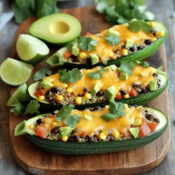 - 4 mittelgroße Zucchini - 1 Tasse schwarze Bohnen, abgetropft und abgespült - 1 Tasse Maiskörner (frisch oder gefroren) - 1 Tasse gekochte Quinoa - 1 Tasse gewürfelte Tomaten (aus der Dose oder frisch) - 1 Teelöffel Taco-Gewürz - 1/2 Teelöffel Kreuzkümmel - 1 Tasse geriebener Cheddar-Käse (oder milchfreier Ersatz) - 1/4 Tasse frischer Koriander, gehackt - 2 Esslöffel Olivenöl - Salz und Pfeffer nach Geschmack - Optionale Toppings: Sauerrahm, Avocadoscheiben oder Limettenviertel Um die Tex Mex gefüllten Zucchini-Boote zuzubereiten, ist es wichtig, frische Zutaten zu verwenden. Die Zucchini bildet die perfekte Basis. Sie ist gesund und leicht. Die schwarzen Bohnen und der Mais geben der Füllung eine schöne Textur und einen tollen Geschmack. Quinoa ist eine großartige Ergänzung, da sie nahrhaft ist und gut sättigt. Die gewürfelten Tomaten bringen Frische und Säure in die Füllung. Taco-Gewürz und Kreuzkümmel geben den typischen Tex-Mex-Geschmack. Cheddar-Käse sorgt für eine cremige Note und lässt die Zucchini-Boote lecker überbacken. Frischer Koriander bringt einen aromatischen Kick. Olivenöl ist ideal, um die Zutaten in der Pfanne zu sautieren. Vergessen Sie nicht, Salz und Pfeffer nach Geschmack hinzuzufügen. Für kreative Toppings können Sie Sauerrahm, Avocadoscheiben oder Limettenviertel verwenden. Diese bringen das Gericht auf die nächste Stufe. Für die komplette Zubereitung schauen Sie in das [Full Recipe]. - Heizen Sie den Ofen auf 190°C (375°F) vor. - Nehmen Sie vier mittelgroße Zucchini. Schneiden Sie jede Zucchini in der Mitte durch. - Mit einem Löffel schöpfen Sie das Innere der Zucchini aus. Lassen Sie etwa 0,5 cm Fruchtfleisch. - Erhitzen Sie zwei Esslöffel Olivenöl in einer großen Pfanne. - Fügen Sie eine Tasse gewürfelte Tomaten, eine Tasse schwarze Bohnen, eine Tasse Mais und eine Tasse gekochte Quinoa hinzu. - Geben Sie einen Teelöffel Taco-Gewürz und einen halben Teelöffel Kreuzkümmel dazu. - Rühren Sie alles gut um und lassen Sie die Mischung für 5-7 Minuten kochen. - Nehmen Sie die Pfanne vom Herd und heben Sie eine Vierteltasse frischen Koriander unter. - Legen Sie die Zucchini-Hälften auf ein Backblech. Füllen Sie jede Zucchini mit der Mischung. - Bestreuen Sie jede gefüllte Zucchini mit einer Tasse geriebenem Cheddar-Käse. - Backen Sie die Zucchini-Boote für 25-30 Minuten im Ofen, bis sie zart sind. - Lassen Sie die Zucchini einige Minuten abkühlen und servieren Sie sie warm. Für das vollständige Rezept schauen Sie sich die [Full Recipe] an. Um die Zucchini-Boote perfekt zu backen, achte auf die Zeit. Backe sie bei 190°C für 25 bis 30 Minuten. So werden sie zart, aber bleiben fest. Wenn sie zu lange backen, können sie matschig werden. Du willst die Zucchini so zubereiten, dass sie die Füllung gut hält. Frische Kräuter machen einen großen Unterschied. Koriander ist eine tolle Wahl für den Tex Mex Geschmack. Du kannst auch frischen Basilikum oder Petersilie probieren. Diese Kräuter bringen mehr Aroma und Frische in dein Gericht. Wenn du vegetarisch isst, kannst du die Bohnen und Quinoa verwenden. Diese machen die Füllung nahrhaft und lecker. Für eine vegane Option, lass den Käse weg oder nutze einen pflanzlichen Käse. Dies gibt dir viele Möglichkeiten, die zu deinem Geschmack passen. Du kannst auch die Gewürze anpassen. Wenn du es schärfer magst, füge etwas Chili oder Cayennepfeffer hinzu. Für einen milderen Geschmack verwende weniger Taco-Gewürz oder lasse es ganz weg. Zu Tex Mex gefüllten Zucchini-Boote passen viele Beilagen. Ein frischer grüner Salat ist eine gute Wahl. Du kannst auch Reis oder Tortillas servieren. Diese Beilagen bringen Abwechslung und machen das Essen rundum lecker. Für ein tolles Mittag- oder Abendessen sind diese Zucchini-Boote eine gute Wahl. Sie sind voll von Geschmack und Nährstoffen. Probiere sie mit einem kühlen Getränk oder einer scharfen Salsa. So wird jedes Essen zu einem Fest! {{image_4}} Für Tex Mex gefüllte Zucchini-Boote kann man die Füllung variieren. Gemischte Bohnen oder Linsen machen die Mischung noch leckerer. Sie fügen mehr Textur und Nährstoffe hinzu. Versuche auch, verschiedene Gemüsesorten zu verwenden. Paprika, Zwiebeln oder sogar Spinat passen gut. Das macht die Zucchini-Boote bunter und gesünder. Wenn du auf deine Ernährung achtest, gibt es tolle Optionen. Nutze Low-Carb Zutaten wie Hackfleisch. Es gibt sogar Rezepte mit Blumenkohlreis statt Quinoa. Für glutenfreie Optionen kannst du die Bohnen zweimal verwenden. Das macht die Füllung trotzdem lecker und sättigend. Du kannst die Zucchini-Boote auch international anpassen. Eine mediterrane Füllung mit Feta oder Oliven bringt einen neuen Geschmack. Für asiatische Einflüsse füge Sojasauce und Ingwer hinzu. Diese Variationen bringen frischen Wind in dein Gericht. Es gibt viele Möglichkeiten, die Zucchini-Boote zu einem echten Hit zu machen. Wenn du mehr über die Zubereitung erfahren möchtest, schau dir das Full Recipe an. Sie können die gefüllten Zucchini einfach kühlen oder einfrieren. Lassen Sie die Zucchini zuerst auf Raumtemperatur abkühlen. Packen Sie sie dann in luftdichte Behälter. Wenn Sie die Zucchini einfrieren, verwenden Sie Gefrierbeutel. So bleiben sie frisch und lecker. Im Kühlschrank halten die gefüllten Zucchini bis zu vier Tage. Im Gefrierschrank sind sie bis zu drei Monate haltbar. Wenn Sie die Zucchini wieder erwärmen, nutzen Sie den Ofen oder die Mikrowelle. Bei der Mikrowelle sollten Sie sie abdecken. So bleiben sie saftig und warm. Mit übrig gebliebenen Zutaten können Sie kreative Gerichte zaubern. Fügen Sie die Reste zu Salaten oder Wraps hinzu. Sie können auch eine Suppe machen, indem Sie die Füllung mit Brühe mischen. Die Möglichkeiten sind endlos, und das macht das Kochen noch spannender. Für die vollständige Rezeptanleitung schauen Sie sich das Rezept an. Die Zubereitungszeit für Tex Mex gefüllte Zucchini-Boote beträgt etwa 15 Minuten. Die Kochzeit im Ofen ist etwa 25 bis 30 Minuten. In Summe sind Sie bei einer Gesamtzeit von 55 Minuten. Während der Vorbereitung schneiden Sie die Zucchini und bereiten die Füllung vor. Dann backen Sie alles zusammen, bis die Zucchini zart ist und der Käse schmilzt. Ja, Sie können die Füllung im Voraus zubereiten. Machen Sie die Füllung und lassen Sie sie abkühlen. Dann lagern Sie sie in einem luftdichten Behälter im Kühlschrank. Die Füllung bleibt so frisch für bis zu drei Tage. Wenn Sie bereit sind, die Zucchini-Boote zu machen, füllen Sie einfach die Zucchini und backen Sie sie. Dies spart Zeit, besonders an hektischen Abenden. Zu Tex Mex gefüllten Zucchini-Boote passen viele Beilagen gut. Hier sind einige Ideen: - Ein frischer grüner Salat - Reis oder Quinoa - Nachos mit Salsa - Guacamole oder Salsa verde Diese Beilagen ergänzen die Aromen der Zucchini-Boote und machen das Essen rundum lecker. Wenn Sie keine Zucchini haben, gibt es viele Alternativen. Sie können Paprika, Auberginen oder sogar große Champignons verwenden. Diese Gemüsesorten eignen sich gut, um die Tex Mex Füllung zu halten. Einfach die Gemüse nach Ihrem Wunsch vorbereiten, füllen und backen. So bleiben Sie flexibel, auch wenn Sie nicht die Hauptzutat haben. Die Tex Mex gefüllten Zucchini-Boote sind einfach zuzubereiten. Wir haben frische Zutaten wie Zucchini, schwarze Bohnen und Quinoa verwendet. Du hast Schritt für Schritt gelernt, was nötig ist. Mit Tipps zur Anpassung und Lagerung bleibst du flexibel. Ich hoffe, du findest Freude daran, kreativ bei deinen Zubereitungen zu sein. Experimentiere mit Füllungen und genieße die Vielfalt. Diese Zucchini-Boote sind nicht nur lecker, sondern auch gesund! Probiere sie aus und teile deine Erfahrungen!