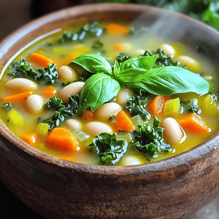 - Weiße Bohnen: Ich verwende oft Cannellini oder große Nordbohnen. Diese Bohnen sind zart und cremig. Sie geben der Suppe ihren herzhaften Geschmack. - Gemüse und Kräuter: Zwiebeln, Karotten, Sellerie und Grünkohl sind wichtig. Sie bringen Frische und Farbe in die Suppe. Ich benutze auch frisches Basilikum zum Garnieren. - Gewürze und Öl: Olivenöl ist mein Favorit. Es gibt der Suppe eine feine Note. Rosmarin und Thymian bringen einen tollen Geschmack. Salz und Pfeffer runden das Ganze ab. - Serviervorschläge: Serviere die Suppe mit knusprigem Baguette oder gerösteten Brotscheiben. Das ergänzt die Aromen perfekt. - Optionale Zutaten: Du kannst auch etwas Chili hinzufügen, wenn du es schärfer magst. Manche mögen auch Parmesan darüber streuen. Zuerst musst du die Zwiebeln und das Gemüse schneiden. Nimm eine Zwiebel und würfle sie in kleine Stücke. Dann nimm zwei Karotten und schneide sie in kleine Stücke. Nimm zwei Stangen Sellerie und schneide auch diese in kleine Stücke. Jetzt sind deine Zutaten bereit. Vergiss nicht, die Bohnen abzuspülen und abzutropfen. Verwende eine Dose weiße Bohnen, wie Cannellini oder große Nordbohnen. Gieße die Bohnen in ein Sieb und spüle sie unter kaltem Wasser ab. So entfernst du die überschüssige Stärke und das Konservierungsmittel. Jetzt geht es ans Kochen! Erhitze in einem großen Topf zwei Esslöffel Olivenöl bei mittlerer Hitze. Gib die gewürfelte Zwiebel hinein und brate sie etwa fünf Minuten an, bis sie weich und leicht durchsichtig ist. Füge dann die gehackten Knoblauchzehen, die Karotten und den Sellerie hinzu. Brate alles weitere fünf Minuten und rühre gelegentlich um. So bleibt nichts kleben. Jetzt kommt der spannende Teil! Rühre die gewürfelten Tomaten mit ihrem Saft in die Mischung. Lass das Ganze für etwa drei Minuten köcheln, damit sich die Aromen gut verbinden. Gieße dann einen Liter Gemüsebrühe in den Topf. Bring die Suppe langsam zum Kochen. Sobald die Suppe kocht, füge die abgespülten weißen Bohnen, den grob gehackten Grünkohl, den getrockneten Rosmarin und den Thymian hinzu. Reduziere die Hitze und lasse die Suppe etwa 20 Minuten leicht köcheln. So können sich die Aromen voll entfalten. Nimm dir Zeit und schmecke die Suppe ab. Füge Salz und Pfeffer nach deinem Geschmack hinzu. Passe die Gewürze an, bis die Suppe perfekt für dich ist. Nimm den Topf vom Herd und lass die Suppe ein paar Minuten stehen. So wird sie noch besser. Verteile die Suppe gleichmäßig in Schalen. Garniere jede Portion großzügig mit frischen Basilikumblättern. Wenn du mehr über die Zutaten und die Zubereitung erfahren möchtest, schau dir das Full Recipe an! - Aromen intensivieren: Um die Aromen zu stärken, lasse die Suppe länger köcheln. Das gibt den Zutaten Zeit, ihre Geschmäcker zu entfalten. Füge frische Kräuter kurz vor dem Servieren hinzu für mehr Frische. - Vermeidung von Überkochen: Halte die Hitze niedrig, wenn die Suppe köchelt. So verhinderst du, dass die Zutaten zerfallen. Ein zu starkes Kochen macht die Suppe matschig. - Empfehlenswerte Töpfe und Pfannen: Nutze einen schweren Topf aus Gusseisen. Dieser speichert die Wärme gut. Ein großer Topf mit Deckel hilft, die Hitze zu halten. - Nützliche Küchengeräte: Ein scharfes Messer ist wichtig für das Schneiden von Gemüse. Ein Holzlöffel hilft beim Umrühren, ohne den Topf zu zerkratzen. - Fehler beim Würzen: Zu viel Salz kann die Suppe ruinieren. Füge nach und nach Salz hinzu. Das hilft dir, den Geschmack besser zu kontrollieren. - Probleme beim Kochen: Wenn die Bohnen zu hart bleiben, könnte die Brühe nicht heiß genug sein. Achte darauf, dass die Suppe gut köchelt, damit die Bohnen weich werden. {{image_4}} Für viele ist es wichtig, die Ernährung anzupassen. Du kannst die Toskanische Weiße Bohnensuppe leicht anpassen. - Vegetarische oder vegane Alternativen: Die Suppe ist von Natur aus vegetarisch. Für vegane Varianten kannst du einfach die Gemüsebrühe verwenden. Diese Brühe gibt der Suppe den gleichen tollen Geschmack. - Glutenfreie Optionen: Die Zutaten sind meist glutenfrei. Achte darauf, dass die Brühe auch glutenfrei ist. So kannst du die Suppe genießen, ohne dir Sorgen zu machen. Italien hat viele tolle Regionen. Jede Region hat ihren eigenen Stil. - Variationen aus verschiedenen italienischen Regionen: In Ligurien fügen viele Pesto hinzu. In Rom mag man mehr Tomaten. Jede Region bringt ihre eigenen Aromen und Traditionen mit. - Ungewöhnliche Zutaten: Du kannst auch Dinge wie Kürbis oder Spinat hinzufügen. Diese Zutaten geben der Suppe eine neue Note und machen sie noch gesünder. Das Servieren macht Spaß! Es gibt viele Wege, die Suppe zu genießen. - Beilagen und Dips: Ein knuspriges Baguette oder geröstete Brotscheiben passen perfekt. Diese Beilagen ergänzen die Aromen der Suppe. - Servieren als Hauptgericht oder Vorspeise: Du kannst die Suppe als Hauptgericht oder Vorspeise anbieten. Sie ist sättigend und voller Geschmack. Die Variationen helfen dir, die Suppe an deine Wünsche anzupassen. So wird jedes Mal ein neuer Genuss! Für das komplette Rezept schau dir die Full Recipe an. Um die Suppe richtig im Kühlschrank aufzubewahren, lasse sie zuerst abkühlen. Fülle sie dann in einen luftdichten Behälter. So bleibt die Suppe frisch. Du kannst sie bis zu fünf Tage im Kühlschrank aufbewahren. Für das Einfrieren fülle die abgekühlte Suppe in gefriergeeignete Behälter oder Beutel. Achte darauf, etwas Platz zu lassen, da sich die Suppe beim Gefrieren ausdehnt. So bleibt die Suppe bis zu drei Monate haltbar. Die Haltbarkeit der Suppe ist wichtig. Wenn sie im Kühlschrank ist, kannst du sie bis zu fünf Tage essen. Nach dem Einfrieren bleibt sie bis zu drei Monate gut. Erkenne eine verdorbene Suppe, indem du auf Geruch und Farbe achtest. Wenn die Suppe schlecht riecht oder sich die Farbe verändert, wirf sie weg. Wenn du die Suppe aufwärmst, hast du zwei Optionen: Mikrowelle oder Herd. Die Mikrowelle ist schnell, aber der Herd gibt dir mehr Kontrolle. Um die Qualität zu bewahren, erwärme die Suppe langsam bei mittlerer Hitze auf dem Herd. Rühre häufig um, damit sie nicht anbrennt. In der Mikrowelle solltest du die Suppe in kurzen Intervallen erhitzen und zwischendurch umrühren. So bleibt der Geschmack frisch. Vergiss nicht, die Suppe vor dem Servieren zu probieren. Vielleicht brauchst du noch etwas Salz oder Pfeffer. - Haltbarkeit im Kühlschrank: Du kannst die Suppe bis zu fünf Tage im Kühlschrank aufbewahren. Stelle sicher, dass du sie in einem luftdichten Behälter lagerst. - Beste Gefriermethoden: Die Suppe lässt sich auch gut einfrieren. Verwende einen gefrierfesten Behälter. Sie hält sich bis zu drei Monate im Gefrierfach. Achte darauf, die Suppe vor dem Einfrieren abzukühlen. - Zubereitungsanleitung für frische Bohnen: Ja, du kannst frische Bohnen verwenden. Weiche sie über Nacht in Wasser ein. Koche sie dann in frischem Wasser, bis sie weich sind. - Garzeiten: Frische Bohnen brauchen etwa 1 bis 1,5 Stunden, um gar zu werden. Überprüfe sie regelmäßig, um sicherzustellen, dass sie nicht zerfallen. - Empfehlungen für Beilagen: Serviere die Suppe mit knusprigem Baguette oder geröstetem Brot. Ein frischer Salat ergänzt die Suppe perfekt. - Getränke, die gut harmonieren: Ein leichter Weißwein oder ein spritziger Apfelmost passt gut zur Suppe. - Hintergrund und Geschichte der Suppe: Diese Suppe hat ihren Ursprung in der Toskana, einer Region in Italien. Die Toskana ist bekannt für ihre einfache und gesunde Küche. Die Bohnen sind ein Grundnahrungsmittel der Region. - Regionale Bedeutung in Italien: In der Toskana ist die Suppe ein beliebtes Gericht, besonders in den Wintermonaten. Sie zeigt die italienische Tradition, frische Zutaten zu nutzen und die Aromen zu feiern. Die Toskanische Weiße Bohnensuppe ist einfach und sehr vielseitig. Wir haben die Hauptzutaten wie Bohnen, Gemüse und Gewürze besprochen. Die Schritt-für-Schritt-Anleitung hilft dir, die perfekte Suppe zu kochen. Außerdem gab es Tipps, um häufige Fehler zu vermeiden. Du kannst die Suppe anpassen und variieren, um sie deinem Geschmack anzupassen. Lagere die Reste richtig, um frisch zu bleiben. Jetzt bist du bereit, deine eigene köstliche Suppe zu machen!
