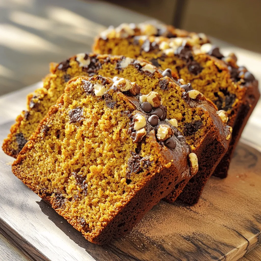Für ein leckeres Schokoladenstückchen-Kürbisbrot brauchst du folgende Zutaten: - 1 Tasse Kürbispüree aus der Dose - 1/2 Tasse pflanzliches Öl - 1 Tasse brauner Zucker, fest gepackt - 1/2 Tasse weißer Zucker - 3 große Eier - 1 1/2 Tassen Weizenmehl - 1 Teelöffel Natron - 1/2 Teelöffel Backpulver - 1 Teelöffel gemahlener Zimt - 1/2 Teelöffel gemahlene Muskatnuss - 1/4 Teelöffel gemahlene Nelken - 1/2 Teelöffel Salz - 1 Tasse halbherbe Schokoladenstückchen - 1/2 Tasse gehackte Walnüsse (optional) Diese Zutaten sorgen für ein saftiges und aromatisches Brot. Das Kürbispüree gibt dem Brot Feuchtigkeit und einen tollen Geschmack. Die Schokoladenstückchen fügen süße Freude hinzu, die jeder liebt. Wenn du nicht alle Zutaten hast, gibt es Alternativen: - Verwende Äpfelpüree anstelle von Kürbispüree. - Ersetze das pflanzliche Öl durch Apfelmus oder geschmolzene Butter. - Benutze Honig oder Agavendicksaft statt Zucker. - Du kannst auch glutenfreies Mehl verwenden, wenn du glutenfrei backen möchtest. Diese Substitutionen machen das Rezept anpassbar. So kannst du mit den Zutaten spielen, die du magst oder zur Hand hast. Die Qualität der Zutaten macht einen großen Unterschied. Hier sind einige Tipps: - Wähle frisches Kürbispüree aus der Dose, achte auf die Marke. - Benutze hochwertiges Pflanzenöl, um den Geschmack zu verbessern. - Brauner Zucker sollte feucht und klumpig sein für mehr Geschmack. - Achte darauf, dass die Schokoladenstückchen von guter Qualität sind. Sie sollten schmelzen und köstlich schmecken. Mit diesen Tipps wählst du die besten Zutaten aus. Das sorgt für ein hervorragendes Schokoladenstückchen-Kürbisbrot. Du findest das vollständige Rezept [hier](#). Um den Teig für das Schokoladenstückchen-Kürbisbrot zu machen, beginne mit dem Ofen. Heize ihn auf 175°C vor. Fette deine Kastenform gut ein oder lege sie mit Backpapier aus. In einer großen Schüssel vermenge das Kürbispüree, pflanzliches Öl, braunen Zucker und weißen Zucker. Nutze einen Schneebesen, um alles glatt zu rühren. Die Mischung sollte gut verbunden sein. Füge die Eier einzeln hinzu. Rühre gut nach jedem Ei, damit alles gleichmäßig verteilt ist. In einer anderen Schüssel vermische das Weizenmehl, Natron, Backpulver, Zimt, Muskatnuss, Nelken und Salz. Rühre diese trockenen Zutaten mit einem Schneebesen gut durch. Gib die trockenen Zutaten nach und nach in die Kürbismischung. Rühre vorsichtig, bis alles gerade vermischt ist. Übermische den Teig nicht, sonst wird das Brot zäh. Falte nun die Schokoladenstückchen und die optionalen Walnüsse unter den Teig. Die Stückchen sollten gleichmäßig verteilt sein. Gieße den Teig in die vorbereitete Kastenform. Glätte die Oberfläche mit einem Spatel. Backe das Brot im vorgeheizten Ofen für 55 bis 65 Minuten. Teste mit einem Zahnstocher. Er sollte sauber herauskommen, wenn das Brot fertig ist. Nimm das Brot aus dem Ofen und lasse es etwa 10 Minuten in der Form abkühlen. Danach setze es auf ein Kuchengitter zum vollständigen Abkühlen. Achte darauf, das Brot nicht zu lange zu backen. Wenn du einen Zahnstocher reinsteckst, sollte er sauber herauskommen. Wenn noch Teig daran klebt, braucht es mehr Zeit. Ein weiterer Tipp: Wenn die Oberseite zu dunkel wird, decke das Brot mit Alufolie ab. So bleibt es saftig, ohne zu verbrennen. Du kannst das Brot auch leicht drücken. Wenn es zurückspringt, ist es fertig. Damit dein Schokoladenstückchen-Kürbisbrot perfekt wird, beachte einige wichtige Punkte. Erstens, mische die trockenen Zutaten gut. So vermeidest du Klumpen im Teig. Zweitens, übermische den Teig nicht. Ein zähes Brot schmeckt nicht gut. Drittens, überprüfe die Backzeit. Jeder Ofen ist anders. Ein Zahnstocher sollte sauber herauskommen, wenn das Brot fertig ist. Dieses Brot ist mehr als nur ein Snack. Es passt gut zu vielen Anlässen. Zum Beispiel ist es perfekt für einen gemütlichen Herbstnachmittag oder als Dessert bei einer Feier. Du kannst es auch als Geschenk machen. Jeder liebt den Geschmack von Kürbis und Schokolade. Um die Textur und den Geschmack zu erhöhen, gibt es einige Tricks. Füge die Schokoladenstückchen am Ende hinzu. So bleiben sie schön verteilt und schmelzen nicht zu viel. Du kannst auch etwas mehr Zimt oder Muskatnuss hinzufügen, um den Geschmack zu intensivieren. Wenn du magst, versuche, etwas Vanilleextrakt in die Mischung zu geben. Das macht das Brot noch aromatischer. Für das vollständige Rezept, siehe [Full Recipe]. {{image_4}} Wenn Sie glutenfrei leben, können Sie das Weizenmehl leicht ersetzen. Verwenden Sie eine glutenfreie Mischung, die für Backwaren geeignet ist. Diese Mehle sind oft eine Kombination aus Reis-, Mandel- und Tapiokamehl. Achten Sie darauf, dass die Mischung Xanthan oder Guarkernmehl enthält. Das sorgt für die richtige Konsistenz. Ihr Brot wird trotzdem feucht und lecker. Um ein veganes Kürbisbrot zu machen, ersetzen Sie die Eier. Apfelmus oder zerdrückte Banane sind hervorragende Optionen. Verwenden Sie 1/4 Tasse Apfelmus für jedes Ei. Auch die Verwendung von pflanzlichem Öl ist wichtig. So bleibt das Brot saftig und voll im Geschmack. Suchen Sie nach veganen Schokoladenstückchen, um das Rezept vollständig pflanzlich zu gestalten. Sie können Ihrem Kürbisbrot ganz einfach neue Aromen hinzufügen. Zum Beispiel passen gehackte Nüsse gut hinein. Walnüsse oder Pekannüsse geben einen schönen Crunch. Auch getrocknete Früchte wie Cranberries oder Rosinen sorgen für eine süße Überraschung. Gewürze wie Ingwer oder Kardamom können ebenfalls das Aroma verbessern. Experimentieren Sie mit diesen Zutaten, um Ihr persönliches Rezept zu finden. Für das vollständige Rezept, schauen Sie sich das [Full Recipe] an. Um dein Schokoladenstückchen-Kürbisbrot frisch zu halten, lagere es in einem luftdichten Behälter. Es ist wichtig, dass keine Luft eindringt. Du kannst das Brot auch in Frischhaltefolie wickeln. So bleibt es saftig und lecker. Achte darauf, es bei Raumtemperatur aufzubewahren. Kühlere Orte sind ideal, aber nicht im Kühlschrank, da das Brot dort austrocknen kann. Wenn du das Brot länger aufbewahren möchtest, friere es ein. Schneide das Brot vorher in Scheiben. So kannst du nur die Menge auftauen, die du brauchst. Wickel jede Scheibe in Frischhaltefolie und lege sie in einen Gefrierbeutel. Um das Brot aufzutauen, lass es einfach an der Luft stehen oder benutze die Mikrowelle. Erwärme es in der Mikrowelle für 10-15 Sekunden. Schokoladenstückchen-Kürbisbrot bleibt bei richtiger Lagerung etwa eine Woche frisch. Im Kühlschrank ist die Haltbarkeit kürzer, also vermeide das Kühlen. Wenn du das Brot eingefroren hast, bleibt es bis zu drei Monate gut. Achte darauf, das Brot vor dem Verzehr gut aufzutauen und ggf. leicht zu erwärmen. So schmeckt es fast wie frisch gebacken. Kürbisbrot bleibt frisch, wenn du es richtig lagerst. Du kannst es in einem luftdichten Behälter aufbewahren. So bleibt es etwa eine Woche lang saftig. Wenn du es länger aufbewahren willst, lege es in den Kühlschrank. Dort hält es bis zu zwei Wochen. Du kannst auch Scheiben einfrieren. So bleibt es bis zu drei Monate frisch. Ja, du kannst frisches Kürbispüree verwenden! Es gibt einen tollen Geschmack. Achte darauf, dass das Püree gut abgetropft ist. Zu viel Flüssigkeit kann das Brot matschig machen. Koche den Kürbis einfach, püriere ihn und lasse ihn abkühlen. Frisches Püree bringt eine schöne, natürliche Süße mit. Ja, du kannst die Schokoladenstückchen weglassen. Das Brot schmeckt auch ohne sie gut. Du kannst stattdessen Nüsse oder Trockenfrüchte hinzufügen. Zum Beispiel passen Walnüsse oder Cranberries gut dazu. Das gibt dem Brot mehr Textur und Geschmack. Du kannst auch Gewürze wie Ingwer oder Muskatnuss verstärken, um mehr Geschmack zu bekommen. Kürbisbrot ist einfach zuzubereiten und bringt leckere Aromen in Ihr Zuhause. Wir haben die Hauptzutaten, Zubereitungsschritte und viele Tipps besprochen. Sie können das Rezept anpassen, um es glutenfrei oder vegan zu machen. Außerdem wissen Sie jetzt, wie Sie es richtig lagern und aufbewahren. Mit diesen Tricks backen Sie ein perfektes Kürbisbrot für jede Gelegenheit. Genießen Sie das Backen und die köstlichen Ergebnisse!