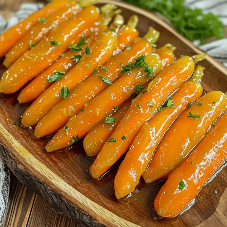 - 500 g Babykarotten (oder in Scheiben geschnittene normale Karotten) - 3 Esslöffel Honig - 2 Esslöffel frisch gepresster Zitronensaft - 1 Esslöffel Olivenöl - 1 Teelöffel Zitronenschale - 1/2 Teelöffel Salz - 1/4 Teelöffel schwarzer Pfeffer - Frische Petersilie zur Garnierung (optional) Die Zutaten sind einfach zu finden. Babykarotten sind süß und zart. Sie brauchen keine lange Garzeit. Wenn Sie normale Karotten verwenden, schneiden Sie sie in gleichmäßige Stücke. So garen sie gleichmäßiger. Der Honig bringt Süße. Zitronensaft fügt einen frischen, sauren Geschmack hinzu. Olivenöl hilft, die Karotten zu rösten und gibt einen tollen Geschmack. Die Gewürze sind wichtig. Salz hebt den Geschmack der Karotten. Pfeffer gibt einen kleinen Kick. Zitronenschale bringt ein zusätzliches Aroma. Frische Petersilie sorgt für eine hübsche Garnierung. Für das vollständige Rezept schauen Sie bitte in die [Full Recipe]. Wasche die Karotten gut oder schäle sie, wenn du normale Karotten verwendest. Schneide sie in gleichmäßige Stücke. Dies hilft, dass sie gleichmäßig garen. Heize deinen Ofen auf 200 °C (400 °F) vor. So ist dein Ofen bereit, wenn die Karotten fertig sind. Nimm eine Rührschüssel und vermenge den Honig, den frisch gepressten Zitronensaft, das Olivenöl, die Zitronenschale, das Salz und den Pfeffer. Rühre alles gut um, bis die Mischung homogen ist. Eine gut gemischte Glasur sorgt für den besten Geschmack auf den Karotten. Lege die Karotten gleichmäßig auf ein Backblech. Gieße die Honig-Zitronen-Glasur über die Karotten. Mische alles gut, damit die Karotten die Glasur gut aufnehmen. Röste die Karotten im Ofen für 20-25 Minuten. Rühre sie zur Hälfte der Zeit um, damit sie gleichmäßig garen. So werden sie zart und karamellisiert. Nach dem Rösten kannst du sie auf eine Servierplatte geben. Für mehr Details, schau dir das [Full Recipe] an. Um die besten Ergebnisse zu erzielen, lege die Karotten in einer einzigen Lage aus. Dies hilft, eine gleichmäßige Hitzeverteilung zu erreichen. Wenn du die Karotten übereinander stapelst, werden sie nicht gleichmäßig gar. Rühre die Karotten zur Halbzeit um. So erhältst du eine schöne Karamellisierung und vermeidest, dass sie anbrennen. Du kannst die Glasur nach deinem Geschmack anpassen. Füge Gewürze wie Zimt oder Muskatnuss hinzu, um mehr Tiefe zu bringen. Diese Gewürze passen gut zu den süßen Karotten. Auch andere Süßungsmittel sind möglich. Ahornsirup kann eine leckere Alternative zum Honig sein. Probiere es aus, um verschiedene Geschmäcker zu entdecken! Die Präsentation ist wichtig für das Essen. Serviere die glasierten Karotten in einer dekorativen Schüssel. Dies macht dein Gericht sofort einladend. Du kannst die Karotten auch mit Zitronenscheiben oder frischen Kräutern dekorieren. Petersilie sieht toll aus und gibt einen Farbkontrast. Es macht das Gericht noch ansprechender. Für das vollständige Rezept schau dir die Zubereitung an. {{image_4}} Wenn Sie Reste haben, bewahren Sie diese in einem luftdichten Behälter auf. So bleiben die Aromen frisch. Im Kühlschrank halten die Karotten 3 bis 5 Tage. Überprüfen Sie immer das Aussehen und den Geruch, bevor Sie sie essen. Einfrieren ist eine gute Methode, um die Karotten länger zu lagern. Lassen Sie die Karotten zuerst abkühlen. Legen Sie sie dann in einen gefriergeeigneten Behälter. Achten Sie darauf, Luft zu entfernen, um Frost zu vermeiden. Zum Auftauen können Sie die Karotten über Nacht im Kühlschrank lassen. Wenn Sie bereit sind, sie zu essen, können Sie sie im Ofen oder in der Mikrowelle aufwärmen. Im Ofen bleibt der Geschmack am besten erhalten. Die honig-zitronen-glasierten Karotten passen gut zu vielen Gerichten. Sie sind eine tolle Beilage zu: - Hähnchen: Saftiges Hähnchenbrustfilet harmoniert perfekt mit den süßen Karotten. - Lamm: Gegrilltes Lammfleisch hat einen kräftigen Geschmack, der gut zu den Karotten passt. - Vegetarische Alternativen: Servieren Sie die Karotten mit gebratenem Tofu oder Kichererbsen. Diese Optionen bieten eine nahrhafte und schmackhafte Mahlzeit. Glasierte Karotten sind nicht nur eine Beilage. Sie lassen sich auch kreativ in anderen Gerichten verwenden: - In Salaten: Fügen Sie die Karotten zu einem frischen Salat mit Rucola und Feta hinzu. Die Süße der Karotten ergänzt das Salatdressing. - Leichte Vorspeise: Servieren Sie die Karotten warm auf kleinen Tellern. Garnieren Sie sie mit frischer Petersilie für einen tollen Look. Die Möglichkeiten sind endlos! Für das vollständige Rezept schauen Sie sich die Full Recipe an. Die Zubereitung dauert etwa 10 Minuten. Das Rösten im Ofen dauert 20 bis 25 Minuten. Insgesamt sind es also 35 Minuten von Anfang bis Ende. Ja, du kannst auch andere Gemüsesorten verwenden. Hier sind einige tolle Optionen: - Brokkoli - Blumenkohl - Zucchini - Süßkartoffeln Diese Gemüse nehmen die Glasur gut auf und schmecken großartig. Beliebte Variationen sind: - Zimt für eine warme Note - Ahornsirup anstelle von Honig - Ingwer für einen würzigen Kick Diese Anpassungen bringen neue Geschmäcker in dein Gericht. Du kannst die Süße leicht anpassen. Hier sind einige Tipps: - Verwende weniger Honig für weniger Süße. - Probiere andere Süßungsmittel wie Agavendicksaft oder Stevia. - Füge eine Prise Salz hinzu, um die Süße auszugleichen. Diese Änderungen helfen, den perfekten Geschmack zu erreichen. Zusammenfassend haben wir gelernt, wie man einfache, aber leckere honig-zitronen-glasierte Karotten zubereitet. Wir starteten mit den Hauptzutaten und den Gewürzen, gefolgt von einer klaren, schrittweisen Anleitung. Die Tipps zur Rösttechnik und Lagerung helfen dabei, das Gericht perfekt zu machen. Egal, ob als Beilage oder Snack, diese Karotten sind vielseitig und anpassbar. Probieren Sie verschiedene Variationen und genießen Sie die gesunde Süße!