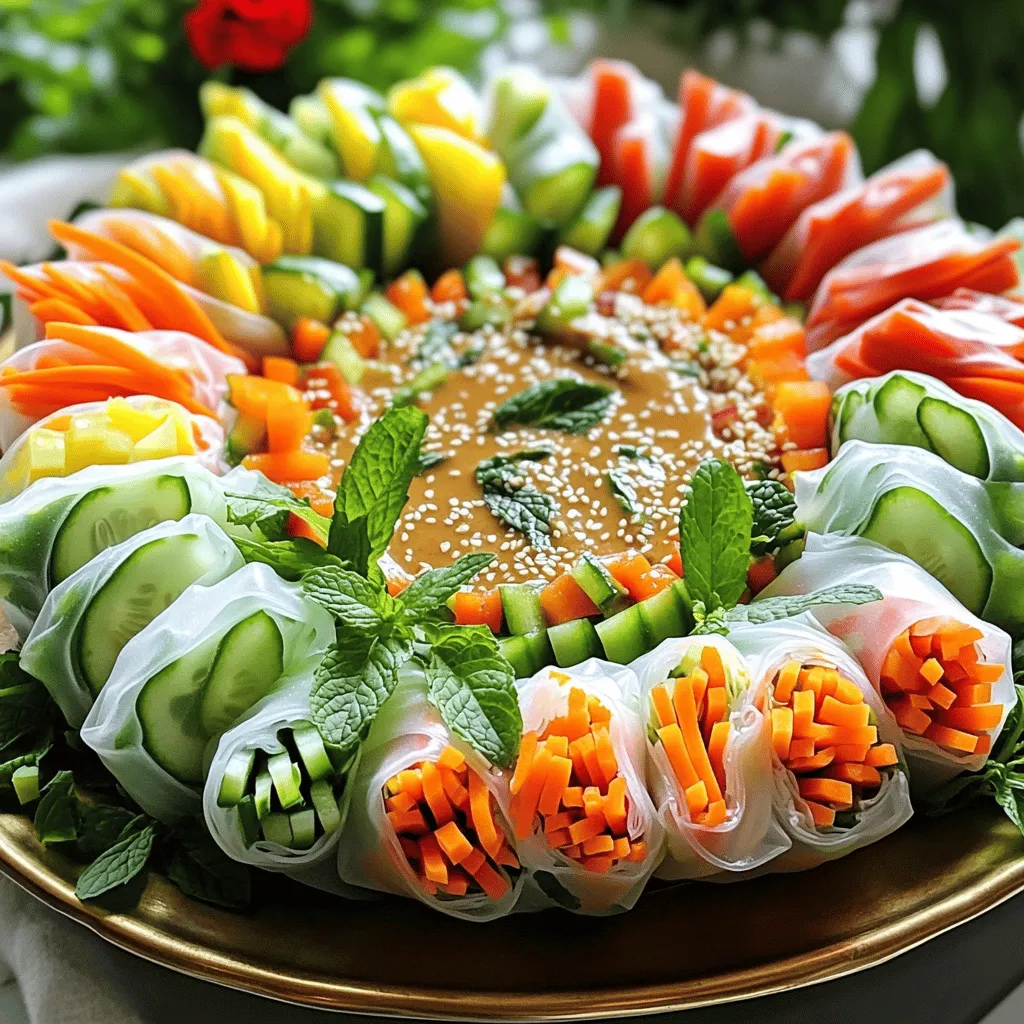 Um frische Frühlingsrollen mit Erdnusssauce zu machen, benötigst du: - 8 Reispapierblätter - 1 Tasse gekochte Vermicelli-Nudeln - 1 Tasse Garnelen, gekocht und halbiert (oder Tofu für eine vegetarische Option) - 1 Tasse Karotte, in Julienne geschnitten - 1 Tasse Gurke, in Julienne geschnitten - 1 Tasse Paprika, dünn geschnitten - 1/2 Tasse frische Minzblätter - 1/2 Tasse frische Basilikumblätter - 1/4 Tasse frische Korianderblätter - 1 Avocado, in Scheiben (optional) Für die Erdnusssauce: - 1/3 Tasse Erdnussbutter - 2 Esslöffel Sojasauce - 1 Esslöffel Honig oder Agavendicksaft - 1 Esslöffel Reisessig - 1 Teelöffel Knoblauch, gehackt - 1 Teelöffel geriebener Ingwer - Wasser zum Verdünnen, nach Bedarf Für die Zubereitung dieser köstlichen Frühlingsrollen benötigst du: - Eine große Schüssel für Wasser - Ein sauberes Küchentuch - Ein scharfes Messer für das Schneiden der Zutaten - Ein Schneidebrett - Eine große Platte zum Servieren Frische Zutaten sind der Schlüssel zu leckeren Frühlingsrollen. Achte auf Folgendes: - Wähle knackige und lebendige Gemüse, wie Karotten und Paprika. - Die Kräuter sollten frisch und grün sein, ohne braune Stellen. - Die Garnelen sollten glänzend und fest sein, wenn du sie verwendest. - Wenn du Tofu wählst, suche nach frischem, festem Tofu. - Kaufe Reispapier, das weich und nicht brüchig ist. Du kannst alle diese Tipps im [Full Recipe] für detaillierte Zubereitungsschritte und mehr finden. Um die Erdnusssauce zu machen, nimm eine kleine Schüssel. Gib dort 1/3 Tasse Erdnussbutter hinein. Füge 2 Esslöffel Sojasauce hinzu. Dann kommen 1 Esslöffel Honig oder Agavendicksaft dazu. Jetzt gib 1 Esslöffel Reisessig, 1 Teelöffel gehackten Knoblauch und 1 Teelöffel geriebenen Ingwer hinein. Mische alles gut durch. Füge langsam Wasser hinzu, bis die Sauce glatt ist. Die Sauce sollte eine gießfähige Konsistenz haben. Stelle sie dann beiseite. Jetzt bereiten wir die Reispapierblätter vor. Nimm eine flache Schüssel oder einen Teller. Fülle ihn mit warmem Wasser. Tauche ein Reispapierblatt für 15-20 Sekunden ins Wasser. Es sollte geschmeidig werden, aber nicht zu weich. Nimm es dann vorsichtig heraus und lege es auf eine saubere, flache Oberfläche. Jetzt kommt der spaßige Teil: das Füllen. Lege das aufgeweichte Reispapierblatt auf die Oberfläche. Platziere etwa 2 Esslöffel der gekochten Vermicelli-Nudeln in die Mitte. Darauf kommen die Garnelen oder Tofu. Dann füge eine kleine Handvoll Karotten, Gurken und Paprika hinzu. Vergiss nicht die frischen Kräuter: Minze, Basilikum und Koriander. Wenn du magst, kannst du auch eine Scheibe Avocado hinzufügen. Klappe dann den unteren Teil des Reispapierblatts über die Füllung. Falte die Seiten ein und rolle alles eng von dir weg. Wiederhole das mit den anderen Blättern und der Füllung. Arrangiere die Frühlingsrollen auf einer Platte. Du kannst sie mit der Erdnusssauce beträufeln oder sie in einer kleinen Schüssel zum Dippen servieren. Ein häufiger Fehler ist, das Reispapier zu lange im Wasser zu lassen. Wenn es zu weich wird, zerreißt es leicht. Tauche es nur für 15 bis 20 Sekunden ein. Achte darauf, die Füllung nicht zu überladen. Zu viele Zutaten machen das Rollen schwer. Halte die Füllung einfach und frisch. Um perfekte Frühlingsrollen zu machen, übe das Rollen. Beginne mit der Füllung in der Mitte. Klappe das Reispapier von unten über die Füllung und falte die Seiten ein. Rolle dann vorsichtig, aber fest. Verwende frische Kräuter für mehr Geschmack. Minze und Koriander geben einen tollen Kick. Serviere die Frühlingsrollen mit einer bunten Mischung von Dips. Probiere verschiedene Saucen aus, wie Sojasauce oder scharfe Chilisauce. Du kannst auch die Erdnusssauce in kleinen Schalen anbieten. Für eine schöne Präsentation lege die Frühlingsrollen auf ein großes Blatt Salat oder ein Holzbrett. Das macht das Essen noch mehr Spaß! {{image_4}} Frühlingsrollen sind sehr anpassbar. Für eine vegetarische Option verwende Tofu. Tofu hat einen milden Geschmack und nimmt die Aromen gut auf. Du kannst auch Tempeh nutzen, das mehr Protein enthält. Für Veganer kannst du alle tierischen Produkte weglassen. Statt Garnelen füllst du die Rollen einfach mit mehr Gemüse. Paprika, Karotten und Avocado sind perfekt dafür. Auch Kichererbsen oder Edamame geben einen tollen Biss. Es gibt viele regionale Füllungen für Frühlingsrollen. In Vietnam sind frische Kräuter wie Thai-Basilikum beliebt. In Thailand fügen viele Erdnüsse oder Mango hinzu. Diese Zutaten bringen neuen Schwung. Du kannst auch asiatische Pilze oder Sprossen verwenden. Probiere auch, verschiedene Reissorten zu nutzen. Klebreis gibt eine süßere Note. Du kannst sogar Quinoa für einen modernen Twist verwenden. Die Erdnusssauce ist nur eine von vielen Optionen. Eine süß-saure Sauce mit Limette und Zucker ist eine gute Wahl. Sie gibt den Rollen einen frischen Kick. Eine scharfe Chili-Sauce kann für mehr Würze sorgen. Ich liebe auch eine einfache Sojasauce mit Sesamöl. Das gibt den Frühlingsrollen einen nussigen Geschmack. Du kannst sogar eine Avocado-Creme machen. Diese ist cremig und gesund. Probiere auch, verschiedene Kombinationen von Dips zu servieren. So bleibt das Essen spannend und abwechslungsreich. Um deine Frühlingsrollen frisch zu halten, lege sie in einen luftdichten Behälter. Trenne die Schichten mit Backpapier. So bleiben sie knackig und weich. Stelle den Behälter in den Kühlschrank. So hält sich die Füllung besser. Frisch zubereitete Frühlingsrollen sind im Kühlschrank etwa 2 bis 3 Tage haltbar. Achte darauf, dass sie gut verpackt sind. Nach dieser Zeit können sie trocken werden und ihren Geschmack verlieren. Frühlingsrollen kann man nicht gut aufwärmen. Sie verlieren ihre Textur und Frische. Wenn du sie wiederverwenden möchtest, genieße sie kalt oder bei Zimmertemperatur. Sie schmecken immer noch lecker und frisch. Für die Erdnusssauce kannst du Reste aufbewahren. Sie bleibt im Kühlschrank eine Woche haltbar. Nutze sie als Dip oder für andere Gerichte. Die Zubereitung von Frühlingsrollen dauert etwa 30 Minuten. Du kannst die Erdnusssauce in 10 Minuten machen. Das Füllen und Rollen nimmt weitere 20 Minuten in Anspruch. Wenn du alles bereit hast, geht es schnell. Ja, du kannst die Füllung ganz nach deinem Geschmack anpassen. Probiere verschiedene Gemüse wie Rotkohl oder Sprossen. Du kannst auch Hähnchen oder Fisch verwenden. Für eine vegetarische Option sind Tofu und Pilze großartige Alternativen. Die Möglichkeiten sind endlos! Frische Frühlingsrollen stammen ursprünglich aus Vietnam. Sie sind bekannt für ihre frischen Zutaten und gesunden Aromen. Die Erdnusssauce ist eine beliebte Begleitung, die den Geschmack abrundet. Dieses Rezept kombiniert Tradition mit modernen Ideen. Du kannst die Full Recipe für mehr Details nutzen. Frühlingsrollen sind einfach und lecker. Du hast gelernt, welche Zutaten du brauchst und wie du sie zubereitest. Die Tipps helfen dir, häufige Fehler zu vermeiden. Du kannst auch viele Variationen ausprobieren und diese kreativ servieren. Denk daran, darauf zu achten, wie du sie lagerst. So bleiben sie frisch und schmackhaft. Mit diesen einfachen Schritten wirst du perfekte Frühlingsrollen zubereiten. Jetzt bist du bereit, dir und anderen eine Freude zu machen!