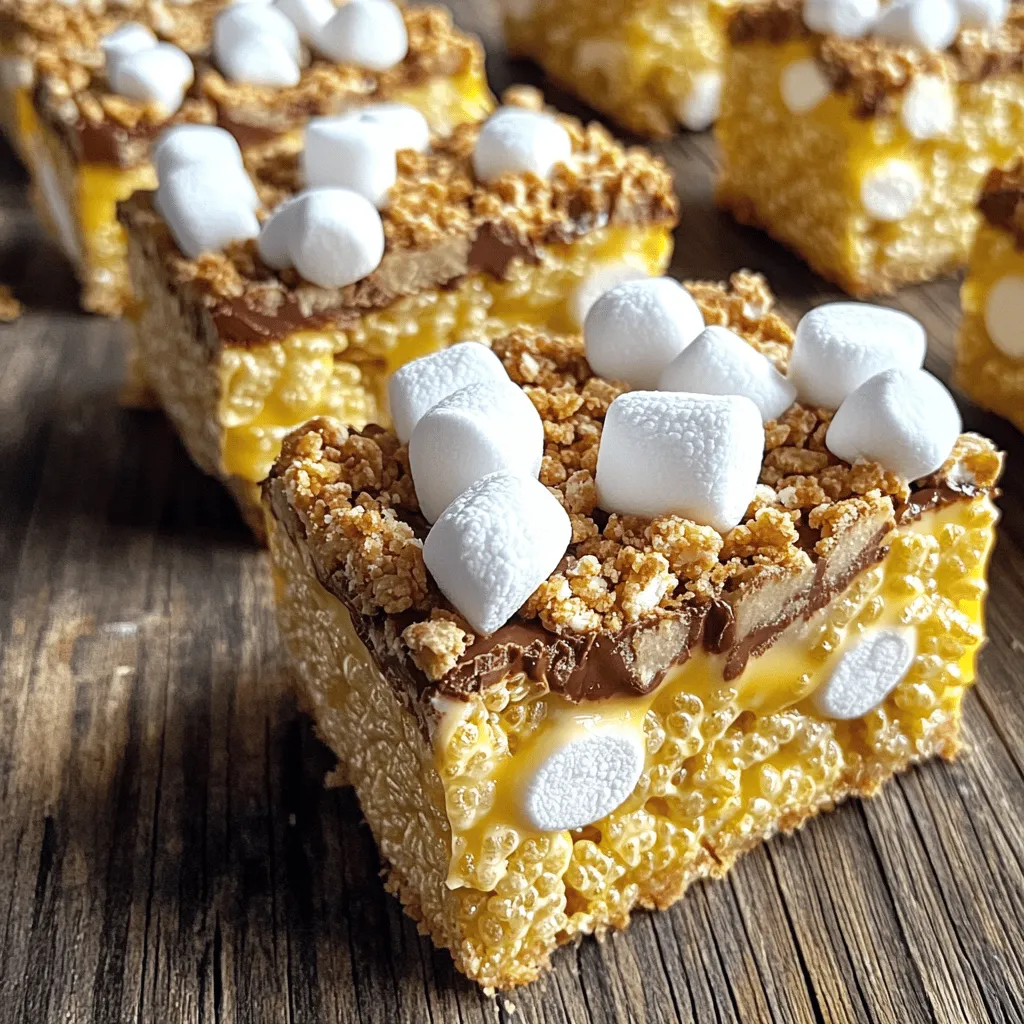 - 4 Tassen Rice Krispies-Getreide - 10 oz Mini-Marshmallows (plus extra zum Garnieren) - 3 Esslöffel ungesalzene Butter - 1 Teelöffel Vanilleextrakt - 1 Tasse Milchschokoladenstückchen - 1 Tasse Graham-Cracker-Brösel - Eine Prise Salz Ich liebe die Einfachheit und den Spaß, den diese Zutaten bringen. Rice Krispies sind knusprig und leicht. Mini-Marshmallows geben der Mischung die perfekte Süße. Die ungesalzene Butter sorgt für einen tollen Geschmack. Vanilleextrakt bringt ein warmes Aroma. Milchschokoladenstückchen fügen reichhaltigen Geschmack hinzu. Graham-Cracker-Brösel sind das Geheimnis für den S’mores-Geschmack. Eine Prise Salz hebt alles hervor und macht die Süßigkeit noch besser. Ich empfehle, die Zutaten frisch zu halten. Das sorgt für den besten Geschmack. Wenn Sie die S’mores Rice Krispie Treats machen, verwenden Sie die [Full Recipe]. So haben Sie eine leckere und einfache Nascherei, die alle lieben werden! Fetten Sie eine 23x33 cm große Backform ein. Nutzen Sie Backspray oder Butter, um ein Ankleben zu verhindern. Dies sorgt dafür, dass die Leckerei später leicht herauskommt. Stellen Sie einen großen Topf bei mittlerer bis niedriger Hitze auf. Geben Sie die Butter in den Topf und lassen Sie sie schmelzen. Fügen Sie dann die Mini-Marshmallows hinzu. Rühren Sie stetig, bis alles glatt und geschmolzen ist. Nehmen Sie den Topf vom Herd. Rühren Sie den Vanilleextrakt und eine Prise Salz in die geschmolzene Mischung ein. Achten Sie darauf, gut zu vermengen, damit der Geschmack gleichmäßig verteilt ist. Geben Sie die Rice Krispies und die Graham-Cracker-Brösel zur Marshmallow-Mischung. Rühren Sie kräftig um, bis das Getreide gleichmäßig mit der Mischung überzogen ist. Dies sorgt für die perfekte S’mores-Textur. Fügen Sie vorsichtig die Milchschokoladenstückchen hinzu. Heben Sie sie ein, sodass das Getreide nicht zerdrückt wird. Die Schokolade gibt einen tollen Geschmack und schmilzt leicht. Gießen Sie die Mischung in die vorbereitete Backform. Verwenden Sie einen Spatel oder befeuchtete Hände. Drücken Sie die Mischung gleichmäßig und fest in die Form. Dies hilft, dass sie zusammenhält. Bevor die Mischung komplett fest wird, streuen Sie zusätzliche Mini-Marshmallows und Schokoladenstückchen obenauf. Lassen Sie alles etwa 30 Minuten bei Raumtemperatur abkühlen. Danach können Sie die Leckerei in quadratische Stücke schneiden. Um die besten S’mores Rice Krispie Treats zu machen, ist das Schmelzen der Marshmallows wichtig. Die Temperatur sollte niedrig bis mittel sein. So schmelzen die Marshmallows gleichmäßig. Rühren Sie konstant, damit nichts anbrennt. Wenn die Mischung glatt ist, nehmen Sie den Topf vom Herd. Diese Technik sorgt für eine perfekte Grundlage. Manchmal möchte man etwas Neues. Statt Milchschokolade können Sie dunkle Schokolade verwenden. Wenn Sie keine Graham-Cracker haben, probieren Sie Haferkekse. Diese Alternativen geben Ihrer Mischung einen neuen Twist. Sie können auch Nüsse oder Trockenfrüchte hinzufügen, um den Geschmack zu variieren. Seien Sie kreativ und finden Sie Ihre Lieblingskombination! Die richtige Textur macht den Unterschied. Drücken Sie die Mischung in die Backform gut an. Verwenden Sie befeuchtete Hände oder einen Spatel, um die Mischung gleichmäßig zu verteilen. Lassen Sie die Treats dann bei Raumtemperatur abkühlen. So werden sie fest und lecker. Wenn Sie diese Schritte befolgen, erhalten Sie eine perfekte Konsistenz. {{image_4}} Um glutenfreie S’mores Rice Krispie Treats zu machen, ersetze die Graham-Cracker durch glutenfreie Optionen. Du findest spezielle glutenfreie Graham-Cracker in den meisten Supermärkten. Achte darauf, dass die Rice Krispies ebenfalls glutenfrei sind. Diese kleinen Anpassungen machen dein Rezept für alle genießbar. Wenn du Schokolade liebst, erhöhe die Menge der Schokoladenstückchen. Füge zwei Tassen statt einer Tasse hinzu. Du kannst auch verschiedene Schokoladensorten verwenden, zum Beispiel Zartbitter oder weiße Schokolade. Das gibt deinen Treats einen intensiveren Geschmack und mehr Vielfalt. Um eine vegane Version zu machen, ersetze die Butter durch Kokosöl oder vegane Margarine. Suche nach veganen Mini-Marshmallows, die ohne tierische Produkte hergestellt werden. So kannst du die gleichen köstlichen Treats genießen, ohne tierische Zutaten zu verwenden. Um die S’mores Rice Krispie Treats frisch zu halten, verpacken Sie sie luftdicht. Verwenden Sie eine Frischhaltebox oder wickeln Sie sie in Folie. Lagern Sie die Treats im Kühlschrank. Dies hilft, die Klebrigkeit zu reduzieren und sie länger haltbar zu machen. Die Treats bleiben etwa eine Woche frisch. Für beste Ergebnisse essen Sie sie innerhalb von vier bis fünf Tagen. Achten Sie auf Anzeichen von Trockenheit oder Veränderungen in der Textur. Wenn sie hart werden, sind sie nicht mehr so lecker. Ein kleiner Trick: Erwärmen Sie sie kurz in der Mikrowelle, um sie wieder weich zu machen. Wenn Sie für eine Party planen, bereiten Sie die Treats einen Tag im Voraus zu. Dies gibt ihnen Zeit, vollständig auszuhärten und zu setzen. Schneiden Sie die Treats in Stücke, bevor Sie sie servieren. Sie können sie auch dekorativ anrichten, um sie ansprechend zu präsentieren. Eine bunte Servierplatte macht sie noch einladender. S’mores Rice Krispie Treats halten sich bis zu einer Woche. Lagern Sie sie in einem luftdichten Behälter. So bleiben sie frisch und lecker. Sie können auch die Textur bewahren, wenn Sie sie im Kühlschrank aufbewahren. Bei kühler Temperatur bleiben die Treats länger knusprig und weich. Ja, Sie können andere Keksarten verwenden. Probieren Sie Schokoladenkekse für einen schokoladigen Kick. Graham-Cracker sind klassisch, aber Oreo-Kekse sind auch eine tolle Wahl. Jede Keksart gibt den Treats einen neuen Geschmack. Seien Sie kreativ und finden Sie Ihre Lieblingskombination. Um die Treats zu schneiden, lassen Sie sie zuerst abkühlen. Nach etwa 30 Minuten sind sie fest. Verwenden Sie ein scharfes Messer. Befeuchten Sie die Klinge, um Bruch zu vermeiden. Schneiden Sie langsam und vorsichtig, um gleichmäßige Stücke zu erhalten. So bleiben die Treats schön und ganz. In diesem Artikel haben wir die besten Rezepte für S’mores Rice Krispie Treats erkundet. Wir begannen mit den Hauptzutaten wie Rice Krispies und Mini-Marshmallows. Dann folgten eine detaillierte Schritt-für-Schritt-Anleitung und hilfreiche Tipps. Variationen und Aufbewahrungshinweise runden das Ganze ab. Nutzen Sie diese einfachen Anleitungen, um köstliche Treats für jeden Anlass zu kreieren. Ihre Familie und Freunde werden begeistert sein!