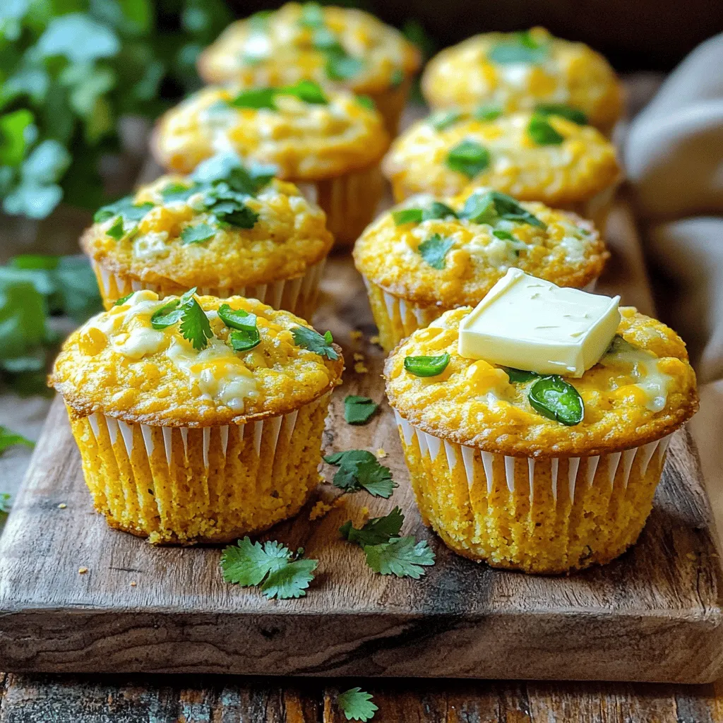 Um diese leckeren Jalapeño Cheddar Cornbread Muffins zu machen, brauchen Sie die folgenden Zutaten: - 1 Tasse Maismehl - 1 Tasse Weizenmehl - 1 Esslöffel Backpulver - 1/2 Teelöffel Natron - 1/2 Teelöffel Salz - 1 Tasse Buttermilch - 1/4 Tasse Honig - 2 große Eier - 1/4 Tasse ungesalzene Butter, geschmolzen - 1 Tasse geriebener scharfer Cheddar-Käse - 1-2 Jalapeños, entkernt und fein gehackt (nach Geschmack anpassen) - 1/4 Tasse frischer Koriander, gehackt (optional) Diese Zutaten sorgen für ein tolles Aroma und eine perfekte Textur. Manchmal fehlen einem die Zutaten oder man hat spezielle Vorlieben. Hier sind einige Optionen: - Maismehl: Verwenden Sie eine Mischung aus Maisstärke und Weizenmehl. - Buttermilch: Mischen Sie Milch mit einem Esslöffel Essig oder Zitronensaft. - Eier: Ersetzen Sie die Eier durch 1/4 Tasse Apfelmus. - Cheddar-Käse: Nutzen Sie Gouda oder Monterrey Jack als Alternative. - Jalapeños: Für weniger Schärfe können Sie Paprika verwenden. Diese Substitutionen helfen, das Rezept an Ihre Vorlieben anzupassen. Die Auswahl der Jalapeños ist wichtig. Hier sind einige Tipps: - Farbe: Wählen Sie grüne, glänzende Jalapeños. Sie sollten fest und knackig sein. - Größe: Kleine bis mittelgroße Jalapeños sind oft schärfer als große. - Schärfe: Fragen Sie im Geschäft nach der Schärfe. Das hilft bei der Wahl. - Frische: Achten Sie auf frische, unbeschädigte Schoten. Mit den richtigen Jalapeños wird der Geschmack Ihres Maisbrotes viel besser. Wenn Sie mehr über das Rezept erfahren möchten, schauen Sie sich das Full Recipe an. Heizen Sie Ihren Ofen auf 200 °C (400 °F) vor. Das ist wichtig, damit die Muffins gleichmäßig backen. Nehmen Sie eine Muffinbackform für 12 Muffins. Fetten Sie die Form leicht ein oder legen Sie sie mit Muffinförmchen aus. So lassen sich die Muffins später gut herausnehmen. In einer großen Rührschüssel kombinieren Sie das Maismehl, Weizenmehl, Backpulver, Natron und Salz. Rühren Sie die trockenen Zutaten gut durch. So stellen Sie sicher, dass alles gleichmäßig verteilt ist. Dies ist der erste Schritt, um einen fluffigen Teig zu erhalten. Nehmen Sie eine separate Schüssel. Vermischen Sie dort die Buttermilch, den Honig, die Eier und die geschmolzene Butter. Rühren Sie alles gut durch, bis es glatt ist. Gießen Sie diese Mischung langsam in die trockenen Zutaten. Rühren Sie vorsichtig, bis alles gerade so verbunden ist. Vermeiden Sie es, zu lange zu rühren, damit die Muffins schön locker bleiben. Jetzt kommt der beste Teil! Heben Sie vorsichtig den geriebenen Cheddar-Käse und die gehackten Jalapeños unter. Verteilen Sie den Teig gleichmäßig in die vorbereitete Muffinbackform. Füllen Sie jede Mulde etwa zu 3/4 mit Teig. Backen Sie die Muffins für 15-20 Minuten. Sie sind fertig, wenn sie goldbraun sind und ein Zahnstocher sauber herauskommt. Lassen Sie die Muffins ein paar Minuten in der Form abkühlen. Danach legen Sie sie auf ein Kuchengitter, um vollständig abzukühlen. Für das komplette Rezept schauen Sie sich [Full Recipe] an. Um einen perfekten Muffinteig zu machen, mischen Sie die trockenen Zutaten gut. Dazu gehören Maismehl, Weizenmehl, Backpulver, Natron und Salz. In einer anderen Schüssel kombinieren Sie die feuchten Zutaten. Rühren Sie die Buttermilch, den Honig und die Eier kräftig, bis sie gleichmäßig sind. Dann fügen Sie die geschmolzene Butter hinzu. Mischen Sie die feuchten und trockenen Zutaten nur kurz. Übermischen Sie den Teig nicht, das ist wichtig. Ein klumpiger Teig sorgt für fluffige Muffins. Jalapeños bringen eine tolle Schärfe in die Muffins. Für weniger Schärfe entfernen Sie die Samen und die weißen Innenteile. Je nach Geschmack können Sie 1 oder 2 Jalapeños verwenden. Wenn Sie mutiger sind, lassen Sie die Samen dran. Dadurch wird der Schärfegrad höher. Achten Sie auf die Frische der Jalapeños. Frische, grüne Jalapeños sind aromatischer und schärfer. Testen Sie beim Kochen, wie viel Schärfe Ihnen gefällt. Cheddar ist ein klassischer Käse für diese Muffins. Sie können jedoch experimentieren. Verwenden Sie zum Beispiel Gouda für einen anderen Geschmack. Feta gibt einen salzigen, cremigen Kick. Für eine würzige Note probieren Sie Pepper Jack. Mischen Sie verschiedene Käsesorten für mehr Komplexität. Achten Sie darauf, dass der Käse gut schmilzt. So wird der Muffin schön saftig. Für die besten Ergebnisse, verwenden Sie frischen Käse anstatt geriebenen Käse aus der Packung. {{image_4}} Für eine glutenfreie Version der Jalapeño Cheddar Cornbread Muffins, tauschen Sie das Weizenmehl gegen eine Mischung aus glutenfreiem Mehl. Achten Sie darauf, auch eine Bindemittel wie Xanthan oder Guarkernmehl zu verwenden. Diese helfen, die Struktur zu halten. Glutenfreies Maismehl funktioniert gut. Es gibt viele Marken, also wählen Sie eine, die Ihnen gefällt. Wenn Sie eine vegane Option wünschen, ersetzen Sie die Eier durch Leinsamen oder Apfelmus. Für die Buttermilch können Sie Soja- oder Mandelmilch verwenden. Ein Spritzer Essig hilft, die Konsistenz zu verbessern. So bleibt die Textur der Muffins schön und weich. Vegane Käsealternativen sind ebenfalls verfügbar und können für den Cheddar verwendet werden. Um mehr Geschmack hinzuzufügen, denken Sie an Zutaten wie frischen Mais oder Paprika. Diese geben den Muffins eine süße Note und Farbe. Frischer Mais kann direkt in den Teig gemischt werden. Für die Paprika, verwenden Sie rote oder gelbe, um die Muffins lebendiger zu machen. Experimentieren Sie mit den Mengen, um den perfekten Geschmack zu finden. Wenn Sie einige Muffins übrig haben, bewahren Sie sie in einem luftdichten Behälter auf. So bleiben sie frisch. Lagern Sie die Muffins bei Raumtemperatur für bis zu drei Tage. Das schützt den Geschmack und die Textur. Wenn Sie sie länger aufbewahren möchten, sollten Sie sie einfrieren. Um die Jalapeño Cheddar Cornbread Muffins einzufrieren, lassen Sie sie zuerst vollständig abkühlen. Wickeln Sie jeden Muffin in Frischhaltefolie ein und legen Sie sie in einen Gefrierbeutel. So schützen Sie sie vor Gefrierbrand. Sie können die Muffins bis zu drei Monate gefrieren. Wenn Sie bereit sind, sie zu genießen, lassen Sie sie über Nacht im Kühlschrank auftauen. Um die Muffins wieder aufzuwärmen, legen Sie sie in den Ofen. Heizen Sie den Ofen auf 175 °C (350 °F) vor. Wickeln Sie die Muffins in Alufolie, um sie feucht zu halten. Backen Sie sie etwa 10-15 Minuten. So schmecken sie fast wie frisch gebacken. Sie können auch die Mikrowelle nutzen. Erwärmen Sie die Muffins für 15-20 Sekunden. Achten Sie darauf, dass sie nicht zu trocken werden. Jalapeño Cheddar Cornbread Muffins bleiben frisch für etwa 2 bis 3 Tage bei Raumtemperatur. Lagern Sie sie in einem luftdichten Behälter. Für längere Haltbarkeit können Sie die Muffins auch im Kühlschrank aufbewahren. Ja, Sie können andere Käsesorten verwenden! Monterey Jack oder Gouda passen gut. Experimentieren Sie mit verschiedenen Käsesorten, um neue Geschmäcker zu entdecken. Um die Muffins schärfer zu machen, fügen Sie mehr Jalapeños hinzu. Sie können auch die Samen und die Innenteile der Jalapeños verwenden, da sie schärfer sind. Eine Prise Cayennepfeffer kann ebenfalls helfen. Ja, die Muffins sind auch ohne Jalapeños sehr lecker. Sie können die Jalapeños einfach weglassen und einen anderen Käse oder Kräuter verwenden. So bleiben sie immer frisch und schmackhaft. Die Muffins passen gut zu Chili, Suppe oder einem frischen Salat. Sie eignen sich auch hervorragend als Snack mit etwas Butter oder Aufstrich. Für das volle Geschmackserlebnis, probieren Sie die Muffins mit einer scharfen Salsa. Jalapeño Cheddar Cornbread Muffins sind lecker, einfach zu machen und anpassbar. Wir haben die Hauptzutaten und ihre Alternativen besprochen. Auch Tipps zur Auswahl der besten Jalapeños sind wichtig. Die Schritt-für-Schritt-Anleitung hilft dir beim Backen. Denk daran, den Teig genau zu mischen. Mit Variationen und Lagerinformationen bleibt stets frischer Genuss. Nutze die Antworten auf häufige Fragen, um das Beste aus deinen Muffins herauszuholen. Experimentiere mit Geschmack und Schärfe. Du wirst tolle Ergebnisse erzielen!