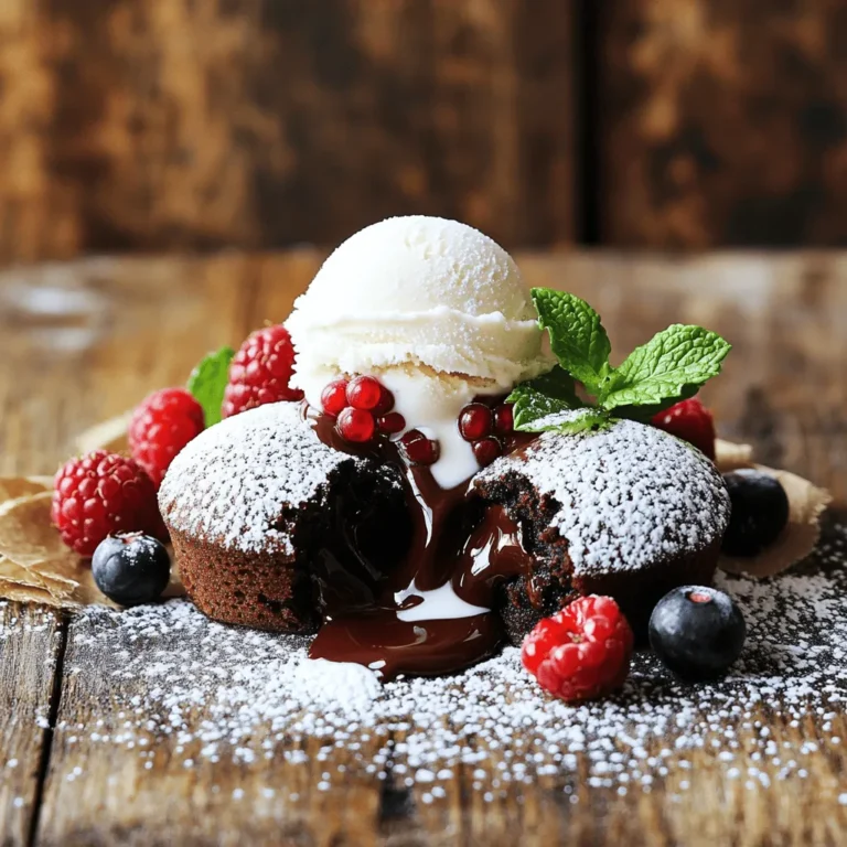 - 115 g ungesalzene Butter (plus etwas für das Einfetten) - 170 g halbherbe Schokoladenstückchen - 60 g Puderzucker - 2 große Eier - 2 große Eigelb - 1 Teelöffel Vanilleextrakt - Eine Prise Salz - 30 g Allzweckmehl Um diese köstlichen Mini-Schokoladenlava-Küchlein zu machen, brauchst du einige einfache Zutaten. Ungesalzene Butter ist wichtig für die Textur. Die halbherben Schokoladenstückchen geben den Küchlein ihren reichhaltigen Geschmack. Puderzucker sorgt für die Süße. Eier und Eigelb helfen, die Mischung zu binden und geben sie Struktur. Vanilleextrakt und eine Prise Salz runden den Geschmack ab. Das Allzweckmehl ist der letzte Schritt, um alles zusammenzubringen. - Eiscreme oder Schlagsahne zum Servieren - Frische Beeren zum Garnieren Für den besonderen Genuss kannst du die Küchlein mit Eiscreme oder Schlagsahne servieren. Das kalte Eis passt perfekt zur warmen Schokolade. Frische Beeren machen das Dessert bunt und frisch. Sie geben auch einen tollen Kontrast zum süßen Kuchen. Diese Extras machen das Dessert noch besser und verleihen ihm einen festlichen Touch. Heize deinen Ofen auf 220°C vor. Fette vier Ramekins mit etwas ungesalzener Butter ein. Bestäube sie leicht mit Mehl. Klopfe das überschüssige Mehl ab. Die Ramekins helfen, dass die Küchlein nicht anhaften. In einer mikrowellenfesten Schüssel schmilzt du die Butter mit den halbherben Schokoladenstückchen. Erhitze die Mischung in 30-Sekunden-Intervallen. Rühre nach jedem Intervall um, bis alles glatt ist. Wenn die Schokolade schmilzt, füge den Puderzucker hinzu und rühre, bis alles gut vermischt ist. Diese Mischung wird die Basis für die Lava-Küchlein. Nun füge die ganzen Eier und die Eigelbe zur Schokoladenmischung hinzu. Verquirle alles gründlich, bis es gut verbunden ist. Mische dann den Vanilleextrakt und eine Prise Salz unter. Hebe das Mehl vorsichtig unter, bis alles gerade so verbunden ist. Achte darauf, den Teig nicht zu übermixen, damit die Küchlein schön fluffig bleiben. Teile den Teig gleichmäßig auf die vorbereiteten Ramekins auf. Fülle sie etwa zu drei Vierteln. Stelle die Ramekins auf ein Backblech. Backe sie im vorgeheizten Ofen für 12 bis 14 Minuten. Die Ränder sollten fest sein, aber die Mitte sollte weich bleiben. Nach dem Backen lass die Küchlein eine Minute auskühlen. Führe vorsichtig ein Messer entlang der Ränder. Stürze die Lava-Küchlein auf Teller und hebe die Ramekins ab. Genieße sie warm mit einer Kugel Eiscreme oder einem Klecks Schlagsahne! - Konsistenz des Teigs beachten: Der Teig muss glatt und gut gemischt sein. Zu viel Rühren macht ihn zäh. Mische nur so viel, bis alles verbunden ist. - Backzeit optimal gestalten: Backe die Küchlein genau 12 bis 14 Minuten. Sie sind fertig, wenn die Ränder fest sind, die Mitte aber noch weich bleibt. Überbacken führt zu festen Küchlein ohne Lava. - Puderzucker und Minzeblätter: Bestäube die Küchlein vor dem Servieren mit Puderzucker. Das sieht toll aus und gibt einen süßen Kick. Füge frische Minzeblätter hinzu für Farbe und Frische. - Alternativen zu Eiscreme und Sahne: Wenn du keine Eiscreme magst, probiere griechischen Joghurt. Auch frische Beeren sind eine leckere und gesunde Option. Sie bringen Farbe und Frische. - Überbacken verhindern: Achte genau auf die Backzeit. Überbackene Küchlein haben keine flüssige Schokolade mehr. Sie werden trocken und verlieren ihren besonderen Charme. - Mixing-Techniken: Rühre die Zutaten sanft. Zuerst die Butter und Schokolade mischen, dann die Eier hinzufügen. Das sorgt für die perfekte Konsistenz und verhindert Klumpen. {{image_4}} Mini Schokoladenlava-Küchlein sind sehr anpassbar. Eine tolle Idee ist die Verwendung von dunkler Schokolade. Dunkle Schokolade hat einen reicheren Geschmack. Sie gibt dem Küchlein eine tiefere, intensivere Note. Zusätzlich können Sie Aromen wie Espresso hinzufügen. Espresso verstärkt den Schokoladengeschmack. Ein Teelöffel gemahlener Espresso macht einen großen Unterschied. Experimentieren Sie mit verschiedenen Geschmäckern, um Ihr perfektes Küchlein zu finden. Für glutenfreie Optionen können Sie eine Mischung aus glutenfreiem Mehl verwenden. Es gibt viele gute glutenfreie Mehle auf dem Markt. Achten Sie darauf, das richtige Verhältnis zu verwenden. So bleibt die Textur des Kuchens gut. Wenn Sie eine vegane Alternative suchen, können Sie die Eier durch Apfelmus ersetzen. Verwenden Sie etwa 60 g Apfelmus pro Ei. Auch vegane Butter kann eine gute Option sein. So können Sie diese leckeren Küchlein auch ohne tierische Produkte genießen. Um die Mini Schokoladenlava-Küchlein frisch zu halten, lagere sie im Kühlschrank. Lege die Küchlein in einen luftdichten Behälter. Dies schützt sie vor dem Austrocknen. Du kannst die Küchlein bis zu drei Tage aufbewahren. Wenn du sie länger behalten möchtest, kannst du sie auch einfrieren. Wickel sie gut in Frischhaltefolie und lege sie in einen Gefrierbeutel. So bleiben sie bis zu drei Monate haltbar. Wenn du die Küchlein aufwärmen möchtest, kannst du die Mikrowelle oder den Ofen nutzen. Für die Mikrowelle: Stelle die Küchlein für etwa 15 bis 20 Sekunden bei mittlerer Leistung ein. Achte darauf, dass sie nicht zu heiß werden. Für den Ofen: Heize ihn auf 180°C vor. Lege die Küchlein auf ein Blech und erwärme sie für 5 bis 7 Minuten. So bleiben sie schön weich und schokoladig. Backe die Mini Schokoladenlava-Küchlein für 12 bis 14 Minuten. Die optimale Temperatur ist 220°C. Die Ränder sollten fest sein, während die Mitte weich bleibt. Diese Zeit sorgt für den perfekten Lava-Effekt. Wenn die Schokolade nicht ausläuft, könnte das mehrere Gründe haben. Mögliche Ursachen sind: - Zu lange Backzeit: Überprüfe die Küchlein nach 12 Minuten. - Zu niedrige Temperatur: Stelle sicher, dass der Ofen auf 220°C vorgeheizt ist. - Zu viel Mehl: Achte darauf, das Mehl nur leicht unterzuheben. Um das Problem zu lösen, passe die Backzeit oder Temperatur an. Ja, du kannst den Teig im Voraus zubereiten. Mische alle Zutaten und fülle die Ramekins. Decke sie ab und stelle sie in den Kühlschrank. Backe die Küchlein dann einfach, wenn du bereit bist. Beachte, dass die Backzeit eventuell etwas länger sein kann, wenn sie kalt sind. Mini Schokoladenlava-Küchlein sind einfach zuzubereiten. Wir haben die wichtigsten Zutaten, eine klare Anleitung und viele Tipps vorgestellt. Achte auf die Backzeit, um die perfekte Lava zu erreichen. Du kannst die Küchlein nach Belieben variieren und sogar glutenfreie oder vegane Optionen ausprobieren. Denke daran, Reste richtig zu lagern und aufzuheizen. Diese süßen Leckerbissen bringen Freude für jeden Anlass. Viel Spaß beim Backen und auskosten!