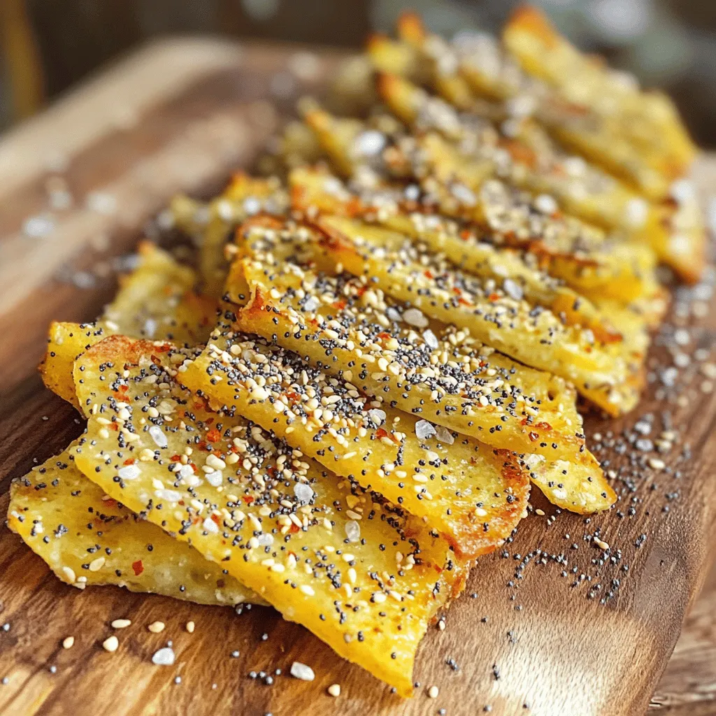 Für die perfekten Bagelchips brauchst du nur wenige Hauptzutaten. Hier ist die Liste: - 2 Everything Bagels, in dünne Chips geschnitten - 1 Esslöffel Olivenöl Diese beiden Zutaten bilden die Basis. Die Bagels geben den Chips ihren tollen Geschmack und die knusprige Textur. Jetzt kommen die Gewürze ins Spiel. Diese Zutaten bringen die Bagelchips zum Strahlen: - 1 Teelöffel Knoblauchpulver - 1 Teelöffel Zwiebelpulver - 1 Teelöffel Sesamsamen - 1 Teelöffel Mohnsamen - 1/2 Teelöffel Meersalz (nach Geschmack anpassen) Diese Gewürze fügen viel Aroma hinzu. Sie machen die Chips nicht nur lecker, sondern auch spannend. Wenn du es etwas schärfer magst, probiere diese Option: - 1/2 Teelöffel zerdrückte rote Paprikaflocken (für einen scharfen Kick) Das gibt den Bagelchips einen extra Pfiff. Du kannst auch andere Gewürze verwenden, um deinen Geschmack zu treffen. Sei kreativ und finde deine perfekte Mischung! Zuerst nimmst du zwei Everything Bagels. Schneide die Bagels in dünne Chips. Dünne Scheiben sind der Schlüssel zur Knusprigkeit. Lege die geschnittenen Chips in eine große Schüssel. Jetzt kommt der spannende Teil! Träufle einen Esslöffel Olivenöl über die Bagelchips. Achte darauf, dass jede Chip leicht mit Öl überzogen ist. Füge einen Teelöffel Knoblauchpulver und einen Teelöffel Zwiebelpulver hinzu. Streue auch einen Teelöffel Sesamsamen und einen Teelöffel Mohnsamen über die Chips. Wenn du es würzig magst, füge einen halben Teelöffel zerdrückte rote Paprikaflocken hinzu. Zum Schluss, gib einen halben Teelöffel Meersalz dazu. Mische alles gut, bis die Chips gleichmäßig bedeckt sind. Heize deinen Air Fryer auf 175°C vor. Lege die gewürzten Bagelchips in einer einzigen Schicht in den Korb. Wenn dein Air Fryer klein ist, mache mehrere Chargen. Frittiere die Chips für 6-8 Minuten. Schüttle den Korb während des Garens einmal. So werden die Chips gleichmäßig goldbraun und knusprig. Nach dem Frittieren nimm die Chips heraus. Lass sie auf einem Drahtgestell abkühlen. So bleiben sie schön knusprig. Um die besten Bagelchips zu machen, achte auf die Dicke. Schneide die Bagels in dünne Scheiben. Je dünner die Chips, desto knuspriger werden sie. Verteile das Olivenöl gleichmäßig. So wird jeder Chip lecker. Denke daran, die Gewürze gut zu mischen. So erhält jeder Chip den vollen Geschmack. Frittiere die Chips in einer Schicht. Das hilft, gleichmäßig zu garen. Schüttle den Korb während des Frittierens. So wird alles goldbraun. Ein häufiger Fehler ist, zu viele Chips auf einmal zu frittieren. Das führt zu ungleichmäßiger Bräunung. Ein weiterer Fehler ist, die Chips nicht genug zu würzen. Probiere die Gewürze vorher aus. Manchmal braucht es mehr Salz oder Gewürze. Lass die Chips nach dem Frittieren abkühlen. So bleiben sie knusprig. Wenn du die Chips zu früh servierst, können sie weich werden. Serviere die Bagelchips in einer schönen Schüssel. Das sieht ansprechend aus. Du kannst einen Dip dazu reichen. Frischkäse oder Hummus sind gute Optionen. Sie ergänzen den Geschmack der Chips. Du kannst auch die Chips mit etwas Käse bestreuen. Das macht sie noch leckerer. Experimentiere mit verschiedenen Dips. Diese bringen Abwechslung auf den Tisch. {{image_4}} Mediterrane Bagelchips bringen den Geschmack des Mittelmeers zu dir. Für diese Variante füge getrocknete Kräuter wie Oregano und Thymian hinzu. Diese Kräuter bringen frische Aromen. Du kannst auch etwas geriebenen Parmesan für mehr Geschmack verwenden. Der Käse wird beim Frittieren schön knusprig. Diese Chips passen toll zu einem Joghurt-Dip oder einer Tapenade. Wenn du es scharf magst, dann sind würzige Bagelchips die richtige Wahl. Füge einfach 1/2 Teelöffel Cayennepfeffer oder Paprikaflocken zu deiner Gewürzmischung hinzu. Diese Zutaten geben den Chips einen heißen Kick. Du kannst auch etwas geräucherte Paprika verwenden, um einen rauchigen Geschmack zu erzielen. Diese Chips sind perfekt für einen geselligen Abend mit Freunden. Für die süße Variante schneide die Bagels in dünne Scheiben. Bestreiche sie mit etwas Honig oder Ahornsirup. Streue dann Zimt und Zucker darüber. Du kannst auch Kokosraspeln für einen tropischen Twist hinzufügen. Diese süßen Chips sind ein toller Snack für Kinder oder ein Dessert für dich selbst. Genieße sie mit einer Tasse Tee oder Kaffee. Um deine Bagelchips frisch zu halten, lege sie in einen luftdichten Behälter. Verwende einen Behälter, der gut schließt. Wenn du kein passendes Gefäß hast, nutze einen Ziploc-Beutel. Drücke die Luft vor dem Verschließen heraus. So bleibst du länger knusprig. Selbstgemachte Bagelchips sind bei richtiger Lagerung bis zu einer Woche haltbar. Du kannst sie auch im Kühlschrank lagern. Das hilft, die Frische etwas länger zu erhalten. Achte darauf, sie nicht zu lange zu lagern, da sie weich werden können. Wenn die Chips weich geworden sind, kein Grund zur Sorge! Heize den Air Fryer auf 150°C (300°F) vor. Lege die Chips für 2-3 Minuten hinein. So werden sie schnell wieder knusprig. Alternativ kannst du sie im Backofen bei niedriger Hitze aufbacken. Selbstgemachte Bagelchips halten sich gut. In einem luftdichten Behälter bleiben sie knusprig. Du kannst sie bis zu einer Woche aufbewahren. Achte darauf, sie kühl und trocken zu lagern. Ja, du kannst andere Brotsorten verwenden. Zum Beispiel schmecken Pita-Brot oder Ciabatta auch gut. Schneide das Brot in dünne Scheiben. Die Gewürze passen gut zu vielen Brotsorten. Die besten Dips für Bagelchips sind vielfältig. Cremiger Frischkäse ist ein Klassiker. Hummus oder Guacamole sind ebenfalls tolle Optionen. Du kannst auch Joghurt-Dips ausprobieren. Sie bringen frische Aromen und schmecken köstlich. Bagelchips sind einfach zuzubereiten und lecker. Wir haben die Hauptzutaten, Gewürze und viele Variationen besprochen. Die Schritt-für-Schritt-Anleitung erklärt, wie man Bagels vorbereitet und knusprig frittiert. Mit meinen Tipps und Tricks vermeidest du häufige Fehler und machst perfekte Chips. Denke bei der Lagerung daran, sie frisch zu halten. Selbstgemachte Bagelchips sind vielfältig und passen zu zahlreichen Dips. Lass deiner Kreativität freien Lauf und genieße die Snacks!