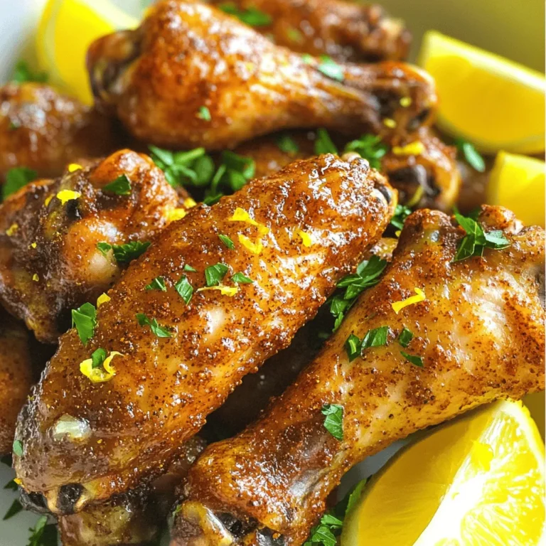 - 900 g Hähnchenflügel - 2 Esslöffel Olivenöl - 1 Esslöffel Zitronenpfeffer-Gewürz - 1 Teelöffel Knoblauchpulver - 1 Teelöffel Zwiebelpulver - 1/2 Teelöffel Paprika - Salz nach Geschmack - Frische Petersilie, gehackt (zum Garnieren) - Zitronenspalten (zum Servieren) Um die besten Hähnchenflügel zu machen, braucht man frische Zutaten. Für die Hauptzutaten sind 900 g Hähnchenflügel wichtig. Diese geben dir die Fleischigkeit, die du suchst. Verwende auch 2 Esslöffel Olivenöl. Dieses Öl hilft, die Gewürze gut zu halten. Es sorgt auch für eine tolle Knusprigkeit. Der Stern dieser Rezeptur ist das Zitronenpfeffer-Gewürz. Ein Esslöffel davon bringt viel Geschmack. Es gibt den Flügeln einen frischen und pikanten Kick. Zusätzlich brauchen wir noch einige Gewürze. Ein Teelöffel Knoblauchpulver und ein Teelöffel Zwiebelpulver geben dem Gericht Tiefe. Die Gewürze mischen sich gut und machen alles lecker. Eine halbe Teelöffel Paprika bringt eine leichte Süße. Vergiss nicht, etwas Salz hinzuzufügen. So schmecken die Flügel richtig gut. Für das Finish brauchst du frische Petersilie und Zitronenspalten. Die Petersilie macht das Gericht schön und frisch. Die Zitronenspalten sind perfekt, um den Geschmack zu intensivieren. Sie geben einen zusätzlichen Spritzer Zitrus. Zuerst trockne die Hähnchenflügel gründlich mit Papiertüchern ab. Dies ist wichtig. Wenn die Flügel nass sind, werden sie nicht knusprig. Feuchtigkeit macht die Haut weich und matschig. Mit trockenen Flügeln bekommst du die perfekte Knusprigkeit, die du dir wünschst. Jetzt kommt der spaßige Teil – die Marinade! In einer großen Schüssel mische das Olivenöl, das Zitronenpfeffer-Gewürz, das Knoblauchpulver, das Zwiebelpulver, die Paprika und das Salz. Rühre alles gut um, bis eine dicke Gewürzpaste entsteht. Nimm die trockenen Hähnchenflügel und lege sie in die Schüssel. Wende sie gut, bis alle Flügel gleichmäßig bedeckt sind. So schmecken sie beim Frittieren super lecker. Heize deine Heißluftfritteuse auf 193°C vor. Das dauert nur etwa fünf Minuten. Wenn sie bereit ist, lege die marinierten Flügel in den Korb. Achte darauf, dass sie in einer einzigen Schicht liegen. Überlade den Korb nicht, damit die Luft gut zirkulieren kann. Frittiere die Flügel für 25-30 Minuten. Wende sie zur Hälfte der Zeit, damit sie von allen Seiten knusprig werden. Die Innentemperatur sollte 74°C erreichen. Wenn du es noch knuspriger magst, frittiere sie fünf Minuten länger. Lass die Flügel nach dem Frittieren kurz ruhen. So bleiben sie saftig. Serviere sie mit frischer Petersilie und Zitronenspalten für extra Geschmack. - Abtrocknen der Flügel: Beginne immer damit, die Hähnchenflügel mit Papiertüchern abzutupfen. Feuchtigkeit macht die Flügel weich. Durch das gründliche Trocknen bleiben sie schön knusprig. - Häufiges Wenden während des Frittierens: Wende die Flügel während des Frittierens. Das sorgt für gleichmäßige Hitze und Knusprigkeit. Einmal in der Mitte der Garzeit wenden ist ideal. - Marinierzeit und -techniken: Lasse die Flügel mindestens 30 Minuten marinieren. So ziehen die Aromen gut ein. Ein längeres Marinieren über Nacht kann noch besser sein. - Verwendung von frischen Kräutern: Frische Kräuter bringen mehr Geschmack. Probiere es mit frischer Petersilie oder Thymian. Diese Kräuter passen gut zu Zitrusgewürzen. - Präsentation der Flügel: Richte die Flügel auf einem großen Teller an. Garniere sie mit frischer Petersilie. Füge einige Zitronenspalten daneben hinzu für einen schönen Look. - Beilagen und Dips: Serviere die Flügel mit knusprigen Pommes oder einem frischen Salat. Ein leckerer Dip wie Ranch oder Knoblauchsoße passt perfekt dazu. {{image_4}} Für die Gewürzmischung kannst du kreativ werden. Statt nur Zitronenpfeffer, probiere andere Zitrusgewürze aus. Limettenpfeffer gibt den Flügeln einen frischen Kick. Du kannst auch Orange hinzufügen. Es bringt eine süße Note in das Gericht. Wenn du etwas Schärfe magst, füge Cayennepfeffer hinzu. Damit wird dein Gericht würziger. Eine Kombination aus Zitronenpfeffer und scharfen Gewürzen ist perfekt für alle, die es gerne feurig mögen. Achte darauf, die Menge anzupassen, damit es nicht zu scharf wird. Du kannst die Hähnchenflügel auch mit Gemüse kombinieren. Karotten und Paprika sind tolle Optionen. Schneide sie in kleine Stücke und lege sie in den Korb der Heißluftfritteuse. Sie nehmen die Aromen von den Flügeln auf und werden lecker. Soßen sind auch eine gute Idee. Wenn du die Flügel nach dem Frittieren mit einer BBQ-Soße bestreichst, wird es süß und herzhaft. Für einen asiatischen Touch kannst du Teriyaki-Soße verwenden. Das gibt den Flügeln einen ganz neuen Geschmack. Für Kinder kannst du die Gewürze milder halten. Verwende einfach weniger Zitronenpfeffer und Salz. Wenn sie eine Vorliebe für Süßes haben, probiere Honig oder eine süße Soße. Für würzige Liebhaber gibt es viele Möglichkeiten. Füge mehr scharfe Gewürze hinzu. Du kannst auch einen Hauch von Sriracha oder scharfer Soße verwenden. Diese Anpassungen machen die Flügel spannend und lecker. Lassen Sie die Hähnchenflügel nach dem Frittieren abkühlen. Wickeln Sie sie dann luftdicht ein. Sie können sie in einem Behälter oder in Frischhaltefolie aufbewahren. Lagern Sie die Flügel im Kühlschrank, wenn Sie sie innerhalb von drei Tagen essen wollen. Wenn Sie die Flügel länger aufbewahren möchten, legen Sie sie in die Tiefkühltruhe. So bleiben sie bis zu drei Monate frisch. Wärmen Sie die Flügel am besten in der Heißluftfritteuse auf. Stellen Sie die Temperatur auf 180°C (350°F) ein und frittieren Sie sie für etwa 5-10 Minuten. So werden sie wieder knusprig. Wenn Sie keine Heißluftfritteuse haben, können Sie die Flügel auch im Ofen aufwärmen. Legen Sie sie auf ein Backblech und backen Sie sie bei 180°C (350°F) für 10-15 Minuten. Essen Sie die Reste innerhalb von drei Tagen, wenn Sie sie im Kühlschrank lagern. Wenn Sie die Flügel eingefroren haben, verwenden Sie sie innerhalb von drei Monaten. Achten Sie darauf, die Flügel gut zu verpacken, um Gefrierbrand zu vermeiden. Wenn Sie unsicher sind, riechen Sie daran, bevor Sie sie essen. Die Frittierzeit für Hähnchenflügel beträgt 25 bis 30 Minuten. Wenn du mehr Flügel hast, kann es länger dauern. Hier sind einige Zeitangaben: - 400 g: 20-25 Minuten - 900 g: 25-30 Minuten - 1,2 kg: 30-35 Minuten Vergewissere dich, die Flügel zur Hälfte der Zeit zu wenden. So werden sie schön knusprig. Um die Flügel noch knuspriger zu machen, kannst du ein paar Tricks befolgen: - Trocken abtupfen: Stelle sicher, dass die Flügel vor dem Marinieren trocken sind. Feuchtigkeit macht sie weich. - Zusätzliche Zeit: Frittiere die Flügel nach der ersten Garzeit weitere 5 Minuten. So bekommst du die perfekte Knusprigkeit. - Luftzirkulation: Überlade den Korb nicht. Lass Platz, damit die heiße Luft zirkulieren kann. Diese Tipps helfen dir, das beste Ergebnis zu erzielen. Ja, du kannst die Flügel auch im Ofen zubereiten. Hier sind die Unterschiede: - Heißluftfritteuse: Sie gibt den Flügeln eine gleichmäßige, knusprige Textur. Sie sind schneller fertig. - Ofen: Du musst die Flügel länger backen, etwa 35-45 Minuten bei 200°C (390°F). Die Heißluftfritteuse ist schneller und einfacher. Sie gibt den Flügeln eine bessere Konsistenz. Die Zubereitung von knusprigen Hähnchenflügeln in der Heißluftfritteuse ist simpel. Wir haben die Hauptzutaten, die Zubereitungsschritte und einige nützliche Tipps betrachtet. Dank der richtigen Marinierung und dem Abtrocknen der Flügel erhältst du ein perfektes Ergebnis. Probiere verschiedene Gewürze und Beilagen aus, um deine Flügel zu variieren. Achte auf die Aufbewahrung der Reste, damit du lange Freude daran hast. Diese Schritte machen das Kochen einfacher und leckerer. Jetzt bist du bereit, deine Hähnchenflügel zu perfektionieren!