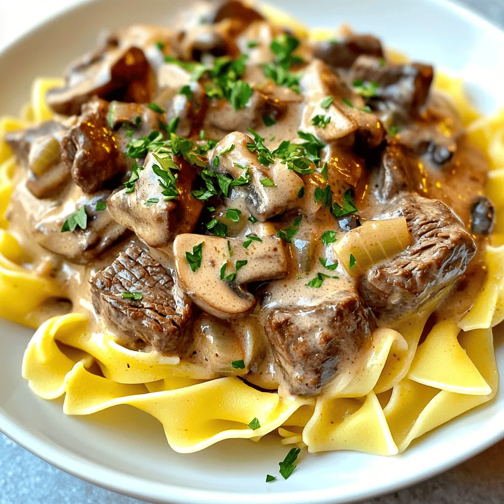 Für einen köstlichen Rindfleisch Stroganoff benötigst du einige Hauptzutaten. Diese Zutaten bilden die Basis für dein Gericht. Hier ist, was du brauchst: - 900 g Rindergulasch, in mundgerechte Stücke geschnitten - 1 mittelgroße Zwiebel, gehackt - 3 Knoblauchzehen, fein gehackt - 225 g Champignons, in Scheiben geschnitten - 240 ml saure Sahne - 350 g Eiernudeln Diese Zutaten sorgen für Geschmack und Textur. Das Rindfleisch wird zart und saftig. Die Zwiebel und der Knoblauch geben eine gute Basis. Die Champignons bringen eine erdige Note. Die Gewürze und die Brühe machen dein Gericht besonders lecker. Folgendes brauchst du: - 475 ml Rinderbrühe - 1 Esslöffel Worcestersauce - 1 Teelöffel Paprika - 1 Teelöffel getrockener Thymian - Salz und Pfeffer nach Geschmack Die Rinderbrühe gibt Tiefe und Geschmack. Worcestersauce sorgt für eine umami Note. Paprika und Thymian bringen einen feinen Kräutergeschmack. Verwende Salz und Pfeffer, um alles gut abzurunden. Für die perfekte Präsentation und den letzten Schliff sind Beilagen wichtig. Hier sind einige Tipps: - Gekochte Eiernudeln als Basis - Frisch gehackte Petersilie zur Garnitur Die Eiernudeln sind ideal, um die cremige Sauce aufzunehmen. Die Petersilie bringt Farbe und Frische. Du kannst auch andere Beilagen ausprobieren, wie Reis oder Kartoffeln, um etwas Abwechslung zu schaffen. Beginne mit 900 g Rindergulasch. Schneide das Fleisch in kleine Stücke. In einer großen Schüssel würze das Rindfleisch mit Salz, Pfeffer und einem Teelöffel Paprika. Mische alles gut, bis das Fleisch gleichmäßig bedeckt ist. Das Würzen gibt dem Stroganoff viel Geschmack. Gib das gewürzte Rindfleisch in den Slow Cooker. Füge eine gehackte Zwiebel, drei gehackte Knoblauchzehen, 475 ml Rinderbrühe, einen Esslöffel Worcestersauce und einen Teelöffel getrockneten Thymian hinzu. Rühre alles gut um. Lege 225 g geschnittene Champignons oben drauf, ohne zu rühren. Setze den Deckel auf den Slow Cooker. Garen kannst du das Ganze entweder 7-8 Stunden auf niedriger Stufe oder 4-5 Stunden auf hoher Stufe. Das Fleisch wird zart und die Aromen verbinden sich. In einer kleinen Schüssel mische 240 ml saure Sahne mit drei Esslöffeln Mehl. Rühre, bis die Mischung glatt ist. Gib diese Mischung in den Slow Cooker in den letzten 30 Minuten der Garzeit. Rühre gut um, um eine cremige Konsistenz zu erreichen. Währenddessen koche 350 g Eiernudeln nach Packungsanweisung. Serviere den Stroganoff über den Nudeln und garniere mit frisch gehackter Petersilie. So wird dein Gericht besonders lecker. Um das Rindfleisch zarter zu machen, wähle hochwertiges Fleisch. Gulasch ist eine gute Wahl. Du kannst das Fleisch auch in der Marinade ein paar Stunden ruhen lassen. Das hilft, die Fasern zu brechen. Wenn du das Rindfleisch vor dem Kochen anbrätst, wird es außerdem noch zarter. Es bekommt eine schöne Farbe und zusätzlichen Geschmack. Die Konsistenz des Stroganoffs ist wichtig. Du willst eine cremige und reichhaltige Sauce. Um dies zu erreichen, mische die saure Sahne mit Mehl in einer kleinen Schüssel. Dies hilft, Klumpen zu vermeiden. Füge diese Mischung in den Slow Cooker in den letzten 30 Minuten hinzu. Rühre gut um, damit sich die Aromen verbinden. Wenn du Zeit sparen möchtest, bereite die Zutaten am Vorabend vor. Schneide das Fleisch und das Gemüse und lege alles in den Kühlschrank. Du kannst auch die Gewürze abmessen und bereitstellen. Am Morgen musst du dann nur alles in den Slow Cooker geben. So hast du ein köstliches Gericht, das wenig Aufwand erfordert. {{image_4}} Für eine vegetarische Version von Beef Stroganoff, ersetze das Rindfleisch. Nutze stattdessen Pilze oder Tofustücke. Diese Zutaten geben dem Gericht eine gute Textur. Du kannst auch Linsen verwenden, um einen herzhaften Geschmack zu erzielen. Denke daran, die Brühe durch Gemüsebrühe zu ersetzen. So bleibt der Geschmack intensiv. Um den Stroganoff glutenfrei zu machen, achte auf die verwendeten Zutaten. Wähle glutenfreie Eiernudeln oder Reis als Beilage. Verwende auch glutenfreies Mehl für die Sauce. So erhältst du die richtige Konsistenz. Achte darauf, dass die Worcestersauce glutenfrei ist. Viele Marken bieten diese Option an. Du kannst das Rezept leicht anpassen, indem du mehr Gemüse hinzufügst. Karotten und Erbsen passen gut zu Stroganoff. Auch Brokkoli oder Paprika bringen Farbe und Geschmack. Diese Zutaten erhöhen den Nährstoffgehalt. Füge sie einfach in den Slow Cooker hinzu, wenn du das Fleisch hinzufügst. So garen sie perfekt mit dem Gericht. Um den übrig gebliebenen Stroganoff richtig zu lagern, lasse ihn zuerst abkühlen. Fülle ihn dann in einen luftdichten Behälter. Achte darauf, dass der Behälter gut schließt. So bleibt der Geschmack frisch. Du kannst ihn bis zu drei Tage im Kühlschrank aufbewahren. Beim Aufwärmen ist es wichtig, die richtige Methode zu wählen. Du kannst den Stroganoff in einem Topf auf dem Herd vorsichtig erhitzen. Rühre oft, damit er gleichmäßig warm wird. Füge bei Bedarf etwas Brühe oder Wasser hinzu, um die Konsistenz zu verbessern. Eine andere Möglichkeit ist die Mikrowelle. Erwärme ihn in kurzen Intervallen und rühre dazwischen um. Im Kühlschrank hält sich der Stroganoff bis zu drei Tage. Wenn du ihn länger aufbewahren möchtest, friere ihn ein. In einem luftdichten Behälter kannst du ihn bis zu drei Monate im Gefrierschrank lagern. Achte darauf, ihn vorher gut abzukühlen. Beim Auftauen lasse ihn über Nacht im Kühlschrank. So bleibt die Qualität erhalten. Du kannst Rindfleisch Stroganoff bis zu drei Tage im Kühlschrank aufbewahren. Stelle sicher, dass du es in einem luftdichten Behälter lagerst. Bei richtiger Lagerung bleibt das Gericht frisch. Wenn du es länger aufbewahren möchtest, friere es ein. Im Gefrierfach hält es bis zu drei Monate. Achte darauf, es gut zu verpacken, damit es keine Frostschäden erleidet. Ja, du kannst frisches Gemüse hinzufügen! Karotten, Erbsen oder Paprika passen gut zu Stroganoff. Füge das Gemüse in den letzten Stunden des Kochens hinzu. So bleibt es knackig und frisch. Du kannst auch Zucchini oder Brokkoli verwenden. Experimentiere mit deinen Lieblingsgemüsesorten für mehr Geschmack und Nährstoffe. Eiernudeln sind die klassische Beilage zu Stroganoff. Sie nehmen die Soße gut auf. Auch Reis oder Kartoffelpüree sind beliebt. Wenn du etwas Leichteres möchtest, serviere einen grünen Salat. Ein frischer Salat ergänzt die Cremigkeit des Gerichts gut. Du kannst auch knuspriges Brot dazu reichen, um die köstliche Soße aufzutunken. Rindfleisch Stroganoff ist eine köstliche Wahl. Sie haben die Zutaten, die Schritte und Tipps kennengelernt. Ob zartes Fleisch oder glutenfreie Variationen, jeder kann es genießen. Denken Sie an die Lagerung und das Aufwärmen für besten Geschmack. Probieren Sie neue Beilagen oder frisches Gemüse aus. Mit diesen Ideen wird Ihr Gericht immer lecker. Viel Spaß beim Kochen und Experimentieren mit Stroganoff!