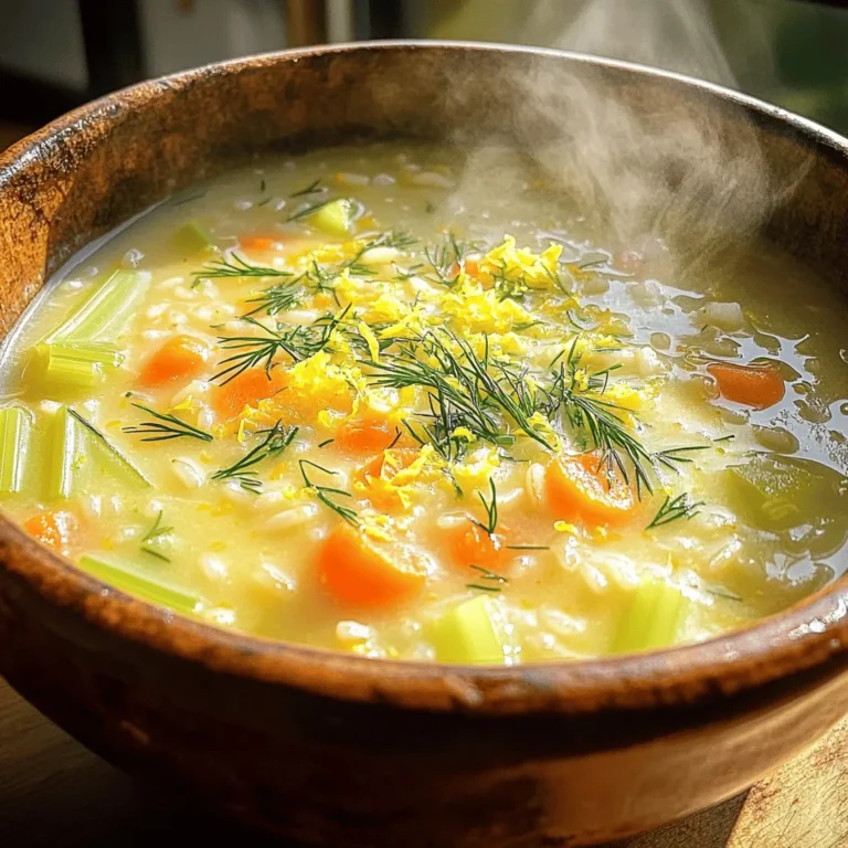Für die perfekte griechische Zitronen-Reissuppe brauchst du: - 1 Tasse gekochter weißer Reis - 4 Tassen Hühner- oder Gemüsebrühe - 1 mittelgroße Zwiebel, gewürfelt - 2 Karotten, gewürfelt - 2 Selleriestängel, gewürfelt - 3 Knoblauchzehen, gehackt - 3 große Eier - 1/4 Tasse frisch gepresster Zitronensaft (ca. 2 Zitronen) - 1 Teelöffel Zitronenschale - Salz und Pfeffer nach Geschmack - Frischer Dill oder Petersilie zum Garnieren Diese Zutaten bilden die Basis für einen herzhaften und aromatischen Geschmack. Der Reis gibt der Suppe eine schöne Textur. Die Brühe sorgt für Tiefe, während die Zitrone einen frischen Kick bringt. Es gibt viele Möglichkeiten, diese Suppe anzupassen. Hier sind einige Ideen: - Füge etwas Spinat oder Grünkohl hinzu für mehr Farbe und Nährstoffe. - Ersetze den Reis durch Quinoa für eine glutenfreie Option. - Probiere verschiedene Kräuter wie Thymian oder Oregano aus, um den Geschmack zu variieren. Diese Optionen helfen dir, die Suppe nach deinem Geschmack zu gestalten. Experimentiere und finde deine Lieblingskombination! Die Brühe ist sehr wichtig für den Geschmack. Verwende eine hochwertige Hühner- oder Gemüsebrühe. Achte darauf, dass sie frei von künstlichen Aromen ist. Selbstgemachte Brühe ist am besten, aber auch gekaufte Brühe kann gut sein. Wenn du eine leichtere Suppe möchtest, wähle Gemüsebrühe. Sie bietet einen milden Geschmack, der gut mit der Zitrone harmoniert. Achte darauf, dass die Brühe frisch oder gut gelagert ist, um die besten Aromen zu erhalten. Um die Basis für deine griechische Zitronen-Reissuppe zu schaffen, beginne mit dem Gemüse. Erhitze einen Esslöffel Olivenöl in einem großen Topf bei mittlerer Hitze. Füge die gewürfelte Zwiebel, die Karotten und den Sellerie hinzu. Brate das Gemüse, bis es weich ist, etwa 5 bis 7 Minuten. Das Gemüse gibt der Suppe viel Geschmack. Danach gib den gehackten Knoblauch dazu und koche ihn 1 bis 2 Minuten mit. Achte darauf, dass der Knoblauch nicht verbrennt, da er sonst bitter wird. In einer separaten Schüssel verquirlst du nun die Eier. Füge den frisch gepressten Zitronensaft und die Zitronenschale hinzu. Rühre alles gut um. Jetzt kommt der wichtige Schritt: Temperiere die Eimischung. Gieße langsam eine Kelle der heißen Brühe in die Eier, während du ständig rührst. Das verhindert, dass die Eier gerinnen, wenn du sie zur Suppe gibst. Dieser Schritt macht die Suppe schön cremig und verleiht ihr einen tollen Geschmack. Jetzt ist es Zeit, alles zusammenzubringen. Gieße die temperierte Eimischung langsam in den Topf mit der Brühe. Rühre dabei ständig um, damit sich alles gut vermischt. Füge dann den gekochten weißen Reis hinzu und rühre erneut gut um. Lass die Suppe für weitere 5 bis 10 Minuten köcheln. Dies hilft, die Aromen zu verbinden und die Suppe noch besser zu machen. Zum Schluss schmecke die Suppe mit Salz und Pfeffer ab. Du kannst auch mehr Zitronensaft hinzufügen, wenn du es säuerlicher magst. Serviere die Suppe heiß und garniere sie mit frischem Dill oder Petersilie. Die ideale Konsistenz deiner Griechischen Zitronen-Reissuppe ist cremig und leicht. Um dies zu erreichen, koche die Suppe nicht zu lange, nachdem du die Eiermischung hinzugefügt hast. Zu langes Kochen kann die Suppe trüb machen. Achte darauf, die Brühe langsam hinzuzufügen, wenn du die Eier temperierst. Dies hilft, die Suppe glatt zu halten. Die Säure der Zitrone ist wichtig für den Geschmack. Du kannst den Zitronensaft nach deinem Geschmack anpassen. Füge mehr Zitronensaft hinzu, wenn du es frisch und spritzig magst. Ein Spritzer Zitronensaft gleich vor dem Servieren kann den Geschmack noch verstärken. Probiere es aus und finde die perfekte Balance für dich. Frische Kräuter machen die Suppe lebendig. Dill oder Petersilie sind tolle Optionen. Sie bringen frische Aromen und schöne Farben hinein. Füge die Kräuter kurz vor dem Servieren hinzu, um ihren Geschmack zu bewahren. Du kannst auch etwas frischen Basilikum probieren, um einen neuen Twist zu bekommen. {{image_4}} Um die Suppe vegetarisch zu machen, ersetze die Hühnerbrühe durch Gemüsebrühe. Diese Brühe bringt einen reichen Geschmack. Du kannst auch zusätzliche Gemüsesorten hinzufügen, wie Zucchini oder Spinat. Diese Zutaten machen die Suppe noch nahrhafter und bunter. Wenn du mehr Protein möchtest, füge gekochtes Hähnchen oder Tofu hinzu. Zerkleinertes Hähnchen passt gut zu dieser Suppe. Tofu gibt eine schöne Textur und ist eine großartige Option für Vegetarier. Achte darauf, die zusätzlichen Zutaten gegen Ende der Kochzeit hinzuzufügen. Du kannst die Aromen nach deinem Geschmack anpassen. Füge mehr Zitronensaft hinzu, wenn du es frisch magst. Ein Spritzer Olivenöl gibt der Suppe einen reichhaltigen Geschmack. Experimentiere mit Kräutern wie Oregano oder Thymian. Diese Gewürze bringen einen neuen Twist in die Suppe und machen sie noch interessanter. Wenn du Reste von der Griechischen Zitronen-Reissuppe hast, bewahre sie in einem luftdichten Behälter auf. Stelle sicher, dass die Suppe vollständig abgekühlt ist, bevor du sie in den Kühlschrank stellst. So bleibt sie frisch. Die Suppe hält sich etwa 3 bis 4 Tage im Kühlschrank. Du kannst die Suppe auch einfrieren, um sie länger haltbar zu machen. Verwende gefrierfreundliche Behälter oder Beutel. Achte darauf, etwas Platz zu lassen, da die Suppe beim Gefrieren expandiert. Die Suppe bleibt bis zu 3 Monate im Gefrierfach gut. Um die Suppe wieder aufzuwärmen, gib sie in einen Topf bei mittlerer Hitze. Rühre oft um, damit nichts anbrennt. Wenn die Suppe zu dick ist, füge etwas Brühe oder Wasser hinzu. Du kannst auch frische Kräuter oder einen Spritzer Zitronensaft hinzufügen, um den Geschmack aufzufrischen. Um die Konsistenz deiner Suppe anzupassen, kannst du die Menge an Brühe ändern. Wenn du eine dickere Suppe möchtest, füge weniger Brühe hinzu. Für eine dünnere Suppe nimm etwas mehr Brühe. Du kannst auch mehr gekochten Reis hinzufügen, um die Suppe dicker zu machen. Wenn du die Suppe pürierst, wird sie auch cremiger. Ja, du kannst die Suppe nach deinem Geschmack anpassen. Füge weiteres Gemüse wie Spinat oder Erbsen hinzu. Du kannst auch Hühnchen oder Tofu für mehr Protein einbringen. Wenn du Gewürze magst, probiere etwas Kreuzkümmel oder Paprika. Diese Zutaten bringen zusätzliche Aromen und Farben in deine Suppe. Ja, griechische Zitronen-Reissuppe ist gesund. Sie enthält frisches Gemüse, das viele Vitamine bietet. Die Brühe liefert Mineralstoffe, und der Reis gibt dir Energie. Zudem sind die Eier eine gute Proteinquelle. Achte darauf, frische Zutaten zu verwenden, um den Nährwert zu maximieren. Die griechische Zitronen-Reissuppe ist einfach und lecker. Ich habe die Hauptzutaten, Variationen und Zubereitung erklärt. Denke daran, die Brühe sorgfältig auszuwählen. Perfekte Konsistenz und die richtige Säure sind wichtig für den Erfolg. Du kannst die Suppe anpassen, indem du Gemüse oder Proteine hinzufügst. Lagerung und Wiederv Erwärmen sind einfach. Diese Suppe ist nicht nur gesund, sondern auch ein tolles Gericht für jede Gelegenheit. Experimentiere mit den Zutaten, um deinen persönlichen Geschmack zu treffen.