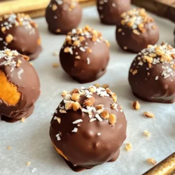 Um die No-Bake Schokoladen-Erdnussbutter-Kürbisbällchen zuzubereiten, benötigst du: - 1 Tasse Kürbispüree - 1/2 Tasse natürliche Erdnussbutter - 1/4 Tasse Honig oder Ahornsirup - 1 Teelöffel Vanilleextrakt - 1 1/2 Tassen große Haferflocken - 1 Teelöffel Kürbiskrümel-Gewürz (oder eine Mischung aus Zimt, Muskatnuss und Ingwer) - 1/4 Teelöffel Salz - 1 Tasse Zartbitterschokoladenstückchen - 1 Esslöffel Kokosöl (zum Schmelzen der Schokolade) - Optional: gehackte Nüsse oder geraspelte Kokosnuss für die Dekoration Für dieses Rezept brauchst du: - Eine große Schüssel - Einen Holzlöffel oder einen Teigschaber - Ein Backblech - Backpapier - Eine mikrowellengeeignete Schüssel - Eine Gabel zum Eintauchen der Bällchen in Schokolade Die Qualität der Zutaten macht einen großen Unterschied. Nutze frisches Kürbispüree, um den besten Geschmack zu erzielen. Wähle eine natürliche Erdnussbutter ohne Zuckerzusatz. Der Honig oder Ahornsirup sollte rein sein, um die Süße gut auszubalancieren. Verwende große Haferflocken für eine bessere Textur, und greife zu hochwertigen Zartbitterschokoladenstückchen für ein reichhaltiges Aroma. Wenn du Nüsse oder Kokosnuss hinzufügst, achte darauf, dass sie frisch sind, um den Bällchen einen tollen Crunch zu geben. Beginne mit einer großen Schüssel. Füge das Kürbispüree, die Erdnussbutter, den Honig und den Vanilleextrakt hinzu. Rühre alles gut um, bis die Mischung ganz glatt ist. Das ist wichtig, damit die Aromen gut vermischt sind. Dann gib die Haferflocken, das Kürbiskrümel-Gewürz und das Salz dazu. Mische alles, bis die Zutaten gleichmäßig verteilt sind. Die Masse sollte klebrig sein, das ist ein gutes Zeichen. Jetzt kommt der spaßige Teil! Nimm etwas von der Mischung in die Hände. Rolle kleine Bällchen, etwa 2,5 cm groß. Lege sie auf ein Backblech, das du mit Backpapier ausgelegt hast. Achte darauf, dass die Bällchen gleichmäßig geformt sind. So sehen sie später schöner aus. Nimm eine mikrowellengeeignete Schüssel. Gib die Zartbitterschokoladenstückchen und das Kokosöl hinein. Erhitze die Mischung in der Mikrowelle in 30-Sekunden-Intervallen. Rühre nach jeder Runde um, bis die Schokolade ganz geschmolzen und glatt ist. Tauche jedes Kürbis-Bällchen mit einer Gabel in die geschmolzene Schokolade. Achte darauf, dass sie gut bedeckt sind. Klopfe überschüssige Schokolade ab und lege sie zurück auf das Backblech. Wenn du magst, wälze die Bällchen in gehackten Nüssen oder Kokosnuss. So erhalten sie mehr Textur und Geschmack. Stelle das Backblech für etwa 30 Minuten in den Kühlschrank. So wird die Schokolade fest. Ein häufiger Fehler ist, die Zutaten nicht gut zu vermischen. Achte darauf, dass das Kürbispüree und die Erdnussbutter glatt sind, bevor du die Haferflocken hinzufügst. Wenn die Mischung zu trocken ist, füge etwas mehr Honig hinzu. Achte darauf, die Schokolade nicht zu überhitzen. Schmelze sie in kurzen Intervallen und rühre gut um. So bleibt sie schön glatt. Die richtige Konsistenz ist wichtig. Die Mischung sollte klebrig sein, aber nicht zu nass. Wenn sie zu feucht ist, füge mehr Haferflocken hinzu. Du kannst die Bällchen leicht formen, wenn du deine Hände leicht anfeuchtest. Das hilft, dass die Mischung nicht an deinen Händen kleben bleibt. Kühle die Bällchen im Kühlschrank, damit sie fest und stabil sind. Präsentiere die Bällchen auf einem schönen Teller. Du kannst frische Kürbiskerne oder Puderzucker darüber streuen. Das sieht nicht nur gut aus, sondern gibt auch einen tollen Geschmack. Wenn du Gäste hast, serviere sie in kleinen Papierförmchen. Das macht die Portionierung einfach und sieht hübsch aus. {{image_4}} Wenn du Allergien hast, gibt es tolle Alternativen. Statt Erdnussbutter kannst du Mandelbutter oder Sonnenblumenbutter verwenden. Beide geben einen leckeren Geschmack. Wenn du Honig nicht verwenden kannst, nimm einfach Agavendicksaft. Er ist süß und passt gut. Für glutenfreie Optionen nutze glutenfreie Haferflocken. So kannst du die Bällchen auch genießen! Sei kreativ mit den Geschmäckern! Du kannst das Kürbiskrümel-Gewürz durch Kakao ersetzen, um schokoladige Bällchen zu machen. Oder füge Zimt und Kakaopulver hinzu, um einen Schokoladen-Zimt-Geschmack zu erhalten. Auch eine Prise Chili kann für mehr Würze sorgen. Probiere, die Füllung mit getrockneten Früchten wie Cranberries oder Aprikosen zu ergänzen. Die Möglichkeiten sind endlos! Mach deine Bällchen besonders für Feiern! Du kannst sie in buntem Streuseln wälzen oder mit geschmolzener Schokolade verzieren. Eine weitere Idee: Verwende essbare Gold- oder Silberstaub für einen festlichen Look. Platziere die Bällchen auf einem schönen Teller und dekoriere mit frischen Kürbiskernen oder Minzblättern. So machst du sie zu einem echten Hingucker! Du kannst die Bällchen sicher im Kühlschrank aufbewahren. Lege sie in einen luftdichten Behälter. So bleiben sie frisch. Die Kälte hilft, die Schokolade fest zu halten. Sie bleiben so für bis zu einer Woche genießbar. Wenn du die Bällchen länger aufbewahren willst, friere sie ein. Lege sie auf ein Backblech und friere sie zuerst an. Danach kannst du sie in einen gefriergeeigneten Beutel umpacken. So bleiben sie bis zu drei Monate gut. Zum Auftauen lege die Bällchen einfach für ein paar Stunden in den Kühlschrank. Die Haltbarkeit der Bällchen ist wichtig, um ihre Qualität zu sichern. Im Kühlschrank halten sie bis zu einer Woche. Im Gefrierschrank bleiben sie bis zu drei Monate frisch. Achte darauf, sie gut zu verpacken, um Gefrierbrand zu vermeiden. Die No-Bake Bällchen bleiben im Kühlschrank etwa eine Woche frisch. Achte darauf, sie in einem luftdichten Behälter zu lagern. So bleibt der Geschmack und die Textur erhalten. Ja, du kannst die Zutaten leicht ändern. Verwende Mandelbutter anstelle von Erdnussbutter. Du kannst auch Honig durch Agavendicksaft ersetzen. Für einen anderen Geschmack probiere andere Gewürze wie Zimt oder Kardamom. Die Bällchen sind nicht vegan, wenn du Honig nutzt. Wenn du jedoch Ahornsirup verwendest, werden sie vegan. Die Haferflocken können glutenfrei sein, wenn du glutenfreie Marken wählst. So hast du eine leckere Option für alle! Die Zutaten sind entscheidend für den Erfolg Ihres Rezepts. Ich habe gelernt, dass hochwertige Zutaten die besten Ergebnisse liefern. In der Schritt-für-Schritt-Anleitung sehen Sie, wie einfach es ist, köstliche Kürbis-Erdnussbutter-Bällchen herzustellen. Vermeiden Sie häufige Fehler und erreichen Sie die perfekte Konsistenz. Es gibt viele Variationen, die Sie ausprobieren können. Lagern Sie die Bällchen richtig, um ihre Frische zu bewahren. Mit diesen Tipps und Tricks bereiten Sie eine echte Geschmacksexplosion zu. Viel Spaß beim Ausprobieren und Teilen dieser leckeren Bällchen!