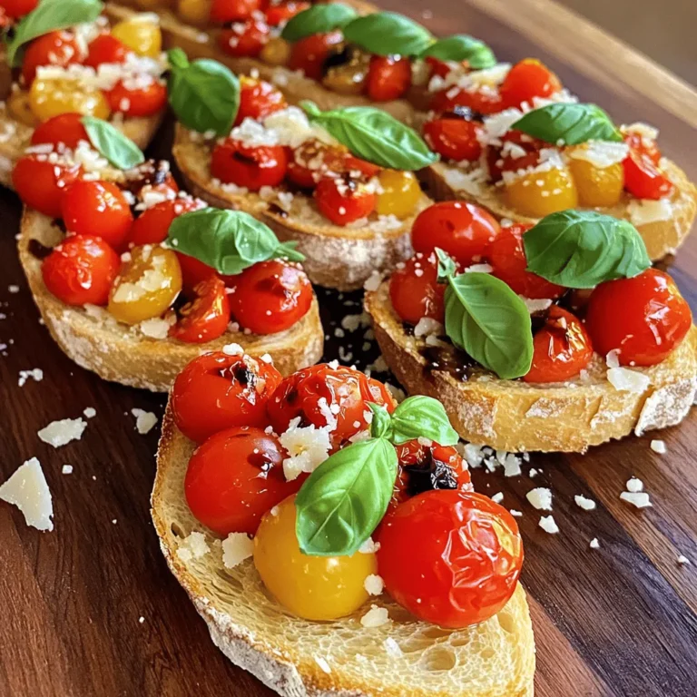 Für diese köstliche Bruschetta brauchen Sie: - 1 Baguette, schräg in 1,5 cm dicke Scheiben geschnitten - 250 g Kirschtomaten, halbiert - 1 Kopf Knoblauch - 1 Esslöffel Olivenöl und zusätzlich zum Beträufeln - 1 Teelöffel Balsamico-Essig - Salz und Pfeffer nach Geschmack - Frische Basilikumblätter, gehackt (zum Garnieren) - 60 g geriebener Parmesan (optional) Diese Zutaten bringen den echten Geschmack Italiens auf Ihren Tisch. Um die Bruschetta noch interessanter zu machen, können Sie folgende Zutaten hinzufügen: - Gehackte Oliven oder Kapern für eine salzige Note - Feta-Käse für eine cremige Textur - Chili-Flocken für etwas Schärfe - Frische Kräuter wie Oregano oder Thymian für mehr Geschmack Diese Extras bringen Vielfalt in Ihr Gericht und machen es besonders. Die Wahl der richtigen Kirschtomaten ist wichtig. Hier sind einige Tipps: - Wählen Sie Tomaten, die fest und prall sind. - Achten Sie auf eine tiefe, leuchtende Farbe. - Riechen Sie an den Tomaten. Sie sollten frisch und aromatisch duften. - Kaufen Sie lokale Tomaten, wenn möglich. Sie schmecken oft besser. Frische und reife Tomaten machen Ihre Bruschetta zu einem echten Genuss. Heizen Sie zuerst den Ofen auf 200°C vor. Nehmen Sie dann einen Kopf Knoblauch und schneiden Sie die Oberseite ab. So sehen die Zehen gut aus. Beträufeln Sie den Knoblauch mit etwas Olivenöl. Wickeln Sie ihn in Aluminiumfolie ein. Legen Sie den Knoblauch in den Ofen und rösten Sie ihn für etwa 30-35 Minuten. Die Zehen werden weich und goldbraun. Nehmen Sie ihn aus dem Ofen und lassen Sie ihn abkühlen. Das Rösten bringt den süßen, reichen Geschmack des Knoblauchs hervor. Während der Knoblauch röstet, können Sie die Tomaten vorbereiten. Nehmen Sie 250 g Kirschtomaten und halbieren Sie sie. Geben Sie die Tomaten in eine Schüssel. Fügen Sie 1 Esslöffel Olivenöl, 1 Teelöffel Balsamico-Essig, Salz und Pfeffer hinzu. Mischen Sie alles gut durch. Lassen Sie die Mischung für etwa 15 Minuten marinieren. So nehmen die Tomaten die Aromen auf und werden lecker. Legen Sie nun die Baguettescheiben auf ein Backblech. Beträufeln Sie sie leicht mit Olivenöl. Rösten Sie die Baguettescheiben im Ofen für 5-7 Minuten. Sie sollten goldbraun und knusprig sein. Sobald der Knoblauch abgekühlt ist, drücken Sie die Zehen in eine Schüssel. Zerdrücken Sie sie zu einer Paste. Verteilen Sie die Paste auf jede Baguettescheibe. Belegen Sie jede Scheibe mit der Tomatenmischung. Achten Sie darauf, auch die Säfte zu verwenden. Wenn gewünscht, streuen Sie etwas geriebenen Parmesan darüber. Garnieren Sie die Bruschetta mit frischen Basilikumblättern. Jetzt sind sie bereit zum Servieren! Um die beste Knoblauchpaste zu machen, röste den Knoblauch gut. Nach dem Rösten wird der Knoblauch weich und süß. Drücke die Zehen in eine Schüssel und zerdrücke sie gründlich. Wenn die Paste zu dick ist, füge etwas Olivenöl hinzu. Dies hilft, die Konsistenz zu verbessern. Eine glatte Paste haftet gut auf dem Baguette. Für perfekt geröstete Baguettescheiben achte auf die Dicke. Die Scheiben sollten etwa 1,5 cm dick sein. Beträufle sie mit Olivenöl für zusätzlichen Geschmack. Röste die Scheiben bei 200°C für 5-7 Minuten. Überwache sie gut, damit sie nicht verbrennen. Die richtige Röstdauer macht sie knusprig und goldbraun. Um die Aromen zu verstärken, mariniere die Kirschtomaten gut. Lass sie mindestens 15 Minuten in der Mischung aus Olivenöl, Balsamico-Essig, Salz und Pfeffer ziehen. Frische Kräuter wie Basilikum sind ebenfalls wichtig. Sie bringen Frische und Farbe. Wenn du Parmesan magst, streue ihn über die Bruschetta für einen herzhaften Kick. {{image_4}} Wenn Sie eine vegane Bruschetta machen möchten, sind die Optionen einfach. Lassen Sie den Parmesan weg. Nutzen Sie stattdessen Nüsse oder Hefe, um einen herzhaften Geschmack zu erzielen. Cashewkerne, die vorher eingeweicht sind, können eine tolle Basis für die Paste sein. Sie können sie pürieren und mit etwas Zitronensaft und Knoblauch vermischen. Die Bruschetta lässt sich auch wunderbar variieren. Fügen Sie einige Zutaten hinzu, um neue Aromen zu entdecken. Hier sind einige Ideen: - Gebratenes Gemüse wie Zucchini oder Paprika. - Oliven oder Kapern für einen salzigen Kick. - Gewürze wie Oregano oder Thymian für mehr Geschmack. - Frischkäse oder Hummus als cremige Basis. Experimentieren Sie, um Ihre perfekte Kombi zu finden. Bruschetta gibt es in vielen Regionen mit eigenen Zutaten. In Rom finden Sie oft eine Version mit Bohnen und Rosmarin. In Süditalien kann man sie mit Oliven und Artischocken genießen. In der Toskana wird oft frisches Gemüse verwendet. Jede Region hat ihre eigene Note, die die Bruschetta besonders macht. Probieren Sie es aus und entdecken Sie neue Traditionen! Die übrig gebliebene Bruschetta sollte schnell gekühlt werden. Legen Sie die Bruschetta in einen luftdichten Behälter. So bleibt sie frisch. Lagern Sie sie im Kühlschrank. Ideal ist eine Lagerzeit von 1 bis 2 Tagen. Die Tomaten können durch die Feuchtigkeit weich werden. Es ist am besten, die Bruschetta nicht länger als nötig aufzubewahren. Wenn Ihre Bruschetta nicht mehr frisch wirkt, gibt es einfache Lösungen. Rösten Sie die Baguettescheiben erneut kurz im Ofen. So werden sie knuspriger. Sie können auch frische Tomaten und Knoblauchpaste hinzufügen. Das bringt neuen Geschmack. Ein Spritzer Olivenöl hilft, den Geschmack aufzufrischen. Diese Tricks machen alte Bruschetta wieder schmackhaft. Frische Kirschtomaten sind der Schlüssel zum Erfolg. Lagern Sie sie bei Raumtemperatur. Kälte kann den Geschmack mindern. Knoblauch sollte an einem kühlen, dunklen Ort stehen. Vermeiden Sie die Lagerung im Kühlschrank. Basilikum bleibt am besten frisch in einem Glas Wasser. Schneiden Sie die Stiele schräg an, um die Haltbarkeit zu verlängern. Diese Tipps helfen, Ihre Zutaten länger frisch zu halten. Die besten Tomatensorten für Bruschetta sind Kirschtomaten. Sie sind süß und saftig. San Marzano-Tomaten sind auch gut geeignet. Diese haben einen reichen Geschmack. Beide Sorten bieten eine tolle Textur, die perfekt für Bruschetta ist. Ich empfehle, reife und frische Tomaten zu wählen. Achten Sie auf die Farbe und die Festigkeit. Bruschetta schmeckt am besten frisch zubereitet. Sie können die Tomatenmischung jedoch im Voraus machen. Lagern Sie sie abgedeckt im Kühlschrank. Machen Sie das mindestens zwei Stunden vor dem Servieren. Die Baguettescheiben sollten kurz vor dem Servieren geröstet werden. So bleiben sie knusprig und lecker. Ja, Sie können die Bruschetta leicht für mehr Personen anpassen. Verdoppeln oder verdreifachen Sie einfach die Mengen der Zutaten. Achten Sie darauf, genug Baguette zu haben. Außerdem sollten Sie genügend Platz im Ofen haben. So gelingt die Bruschetta immer gut, egal wie viele Gäste Sie haben. Du hast jetzt alle wichtigen Schritte, um köstliche Roasted Garlic Tomato Bruschetta zuzubereiten. Wir haben die besten Zutaten und Variationen besprochen. Außerdem gab es Tipps für die Lagerung und häufige Fragen. Damit bist du gut vorbereitet, um diese leckere Vorspeise zu genießen. Probiere verschiedene Aromen aus und finde deine Lieblingsversion. Mit diesen einfachen Anleitungen kannst du deine Freunde beeindrucken. Viel Spaß beim Kochen und Genießen deiner Bruschetta!