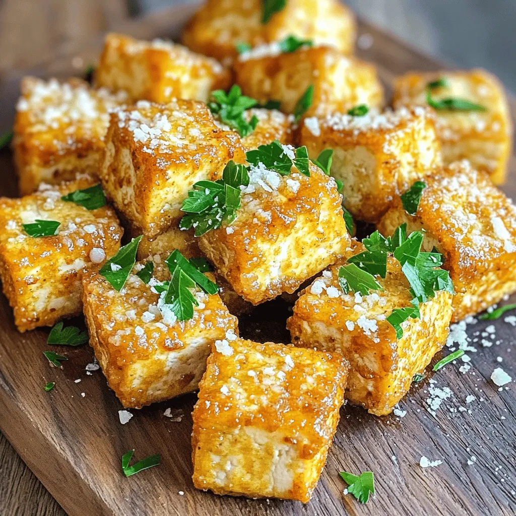 - 1 Block (400 g) fester Tofu - 3 Esslöffel Olivenöl - 4 Knoblauchzehen - 1/2 Tasse geriebener Parmesan - 1 Teelöffel Knoblauchpulver - 1 Teelöffel italienische Gewürzmischung - Salz und Pfeffer - Frische Petersilie Um die besten knusprigen Tofu-Bissen zu machen, wähle festen Tofu. Er behält die Form gut und wird knusprig. Drücke den Tofu gut ab. So entziehst du ihm die Feuchtigkeit. Feuchter Tofu wird nicht knusprig. Verwende frischen Knoblauch für den besten Geschmack. Er gibt eine tolle Würze und verstärkt den Käsegeschmack. Für den Parmesan kannst du auch eine vegane Option verwenden. Sie gibt den gleichen guten Geschmack. Die italienische Gewürzmischung bringt frische Aromen. Du kannst auch mehr oder weniger Gewürze nach deinem Geschmack verwenden. Salz und Pfeffer sind wichtig, um die Aromen zu verstärken. Frische Petersilie gibt den letzten Schliff. Sie bringt Farbe und Geschmack. Du kannst sie grob hacken und über die warmen Tofu-Bissen streuen. So wird jedes Gericht schön und einladend. Heize deine Heißluftfritteuse auf 190°C (375°F) vor. Dies dauert etwa 5 Minuten. Lass den Tofu gut abtropfen. Entferne die überschüssige Feuchtigkeit mit einem Küchentuch. Schneide den Tofu in gleichmäßige, mundgerechte Würfel. Gib die Würfel in eine große Schüssel. In einer separaten Schüssel vermischst du 3 Esslöffel Olivenöl, 4 fein gehackte Knoblauchzehen, 1 Teelöffel Knoblauchpulver, 1 Teelöffel Zwiebelpulver und 1 Teelöffel italienische Gewürzmischung. Füge Salz und Pfeffer nach Geschmack hinzu. Rühre alles gut um, bis die Mischung gleichmäßig ist. Gieße die Knoblauch-Ölmischung gleichmäßig über die Tofu-Würfel. Mische vorsichtig, damit alle Stücke gut bedeckt sind. Streue 1/2 Tasse geriebenen Parmesan über den Tofu. Mische erneut vorsichtig, damit der Käse an allen Seiten haftet. Ordne die Tofu-Würfel in einer einzigen Schicht im Korb der Heißluftfritteuse an. Achte darauf, dass sie sich nicht überlappen. Möglicherweise musst du diesen Schritt in mehreren Durchgängen wiederholen. Frittiere die Tofu-Bissen für 15-20 Minuten, bis sie goldbraun und knusprig sind. Schüttel den Korb zur Halbzeit, um eine gleichmäßige Garung zu gewährleisten. Nach dem Garprozess nimm die knusprigen Tofu-Bissen heraus und garniere sie mit frisch gehackter Petersilie. Um die besten Tofu-Bissen zu machen, wähle festen Tofu. Fester Tofu hat die richtige Textur für knusprige Bissen. Achte darauf, dass der Tofu frisch ist. Du kannst auch Bio-Optionen wählen. Pressen hilft, Wasser zu entfernen. So bleibt der Tofu beim Frittieren knusprig. Für eine gleichmäßige Bräunung ist es wichtig, den Tofu gut zu verteilen. Lege die Würfel in einer einzigen Schicht in den Korb. Überlappende Stücke werden nicht gleichmäßig gar. Schüttle den Korb während des Frittierens. Dies sorgt für eine schöne, goldene Farbe. Stelle die richtige Temperatur auf 190°C ein. Das ist perfekt für knusprige Bissen. Ein einfacher Dip macht die Tofu-Bissen noch besser. Probiere einen Joghurt-Dip mit frischen Kräutern. Auch eine scharfe Salsa passt gut dazu. Für Käseliebhaber ist ein Käse-Dip eine gute Wahl. Du kannst auch eine Erdnusssoße machen. Das gibt einen tollen Geschmack. Experimentiere mit verschiedenen Dips für mehr Spaß! {{image_4}} Um diese Tofu-Bissen vegan zu machen, nutzen Sie einfach veganen Parmesan. Dieser Käse hat einen ähnlichen Geschmack und macht die Bissen lecker. Viele Marken bieten jetzt großartige vegane Käsesorten an. Achten Sie darauf, dass der Parmesan gut schmilzt und gut haftet. Sie können die Geschmäcker wirklich anpassen. Fügen Sie frische Kräuter wie Thymian oder Basilikum hinzu. Diese Kräuter bringen frische Noten in die Bissen. Auch Gewürze wie Paprika oder Kreuzkümmel sind tolle Optionen. Experimentieren Sie mit den Aromen, um Ihren eigenen Style zu finden. Die Heißluftfritteuse ist sehr vielseitig. Sie können auch anderes Gemüse hinzufügen. Zum Beispiel, Brokkoli oder Karotten passen gut zu Tofu. Schneiden Sie das Gemüse in kleine Stücke. Dadurch garen sie gleichmäßig mit dem Tofu. Mischen Sie alles in der Marinade, bevor Sie sie frittieren. So erhalten Sie eine bunte und gesunde Mahlzeit. Um die knusprigen Tofu-Bissen frisch zu halten, lege sie in einen luftdichten Behälter. Du kannst sie im Kühlschrank bis zu drei Tage aufbewahren. Stelle sicher, dass sie gut abgekühlt sind, bevor du sie verpackst. Dies hilft, Feuchtigkeit zu vermeiden und die Knusprigkeit zu bewahren. Um die Tofu-Bissen für später zu nutzen, kannst du sie einfrieren. Lege die abgekühlten Bissen auf ein Backblech in einer einzelnen Schicht. Friere sie 1-2 Stunden ein, bis sie fest sind. Danach kannst du sie in einen Gefrierbeutel geben. So bleiben sie bis zu drei Monate frisch. Wenn du sie verwenden möchtest, lasse sie über Nacht im Kühlschrank auftauen. Die besten Methoden zum Aufwärmen sind die Heißluftfritteuse oder der Ofen. Heize die Heißluftfritteuse auf 190°C vor. Lege die Bissen hinein und erwärme sie für etwa 5-7 Minuten. Wenn du den Ofen benutzt, heize ihn auf 200°C vor und backe die Bissen für 10-15 Minuten. So werden sie wieder knusprig und lecker. Der beste Tofu für die Heißluftfritteuse ist fester Tofu. Fester Tofu hat eine dichte Textur. Er hält die Marinade gut und wird schön knusprig. Pressen Sie den Tofu, um die Feuchtigkeit zu entfernen. So wird er besser gewürzt und knuspriger. Achten Sie darauf, Tofu zu wählen, der frisch ist. So schmeckt Ihr Gericht besser. Tofu-Bissen müssen etwa 15-20 Minuten in der Heißluftfritteuse garen. Die Temperatur sollte 190°C (375°F) betragen. Schütteln Sie den Korb zur Hälfte, um gleichmäßige Bräunung zu erreichen. Überprüfen Sie die Bissen am Ende der Garzeit. Sie sollten goldbraun und knusprig sein. Ja, Sie können die Bissen im Ofen backen. Heizen Sie den Ofen auf 200°C (400°F) vor. Legen Sie die gewürzten Tofu-Würfel auf ein Backblech. Backen Sie sie für 25-30 Minuten. Wenden Sie die Tofu-Bissen nach der Hälfte der Zeit. So wird jede Seite schön knusprig. Tofu-Bissen passen gut zu vielen Beilagen. Ein frischer Salat bringt Frische auf den Tisch. Auch eine würzige Dipsauce ist eine tolle Wahl. Sie können auch gebratenes Gemüse oder Reis servieren. Kombinieren Sie die Bissen mit Quinoa für ein gesundes Gericht. Zusammengefasst haben wir gelernt, wie man köstliche Tofu-Bissen zubereitet. Wir haben die Zutaten wie Tofu, Gewürze und frische Petersilie betrachtet. Die Schritt-für-Schritt-Anleitung hilft dir, perfekte Bissen mit der Heißluftfritteuse zu machen. Du hast auch Variationen für vegane Optionen und andere Aromen entdeckt. Zum Schluss habe ich nützliche Tipps zur Aufbewahrung gegeben. Probier es aus und genieße die Einfachheit dieser leckeren Snacks!