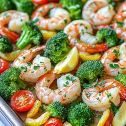 - 450 g große Garnelen, geschält und entdarmt - 200 g Brokkoliröschen - 150 g Kirschtomaten, halbiert - 1 Paprika, in Streifen geschnitten (jede Farbe) - 60 g ungesalzene Butter, geschmolzen - 4 Knoblauchzehen, fein gehackt - 30 ml frischer Zitronensaft - 1 Teelöffel Zitronenschale - 1 Teelöffel getrockneter Oregano - Salz und Pfeffer nach Geschmack - Frische Petersilie, gehackt, zum Garnieren - Zitronenschnitze zum Servieren Ich liebe es, frische Zutaten zu verwenden. Die Garnelen sind herzhaft und zart. Brokkoli bringt eine schöne Farbe und Knackigkeit. Kirschtomaten fügen Süße hinzu. Die Paprika gibt dem Gericht eine frische Note. Die Mischung aus Knoblauchbutter, Zitronensaft und Oregano macht alles lecker. Die ungesalzene Butter ist wichtig. Sie lässt die Aromen gut zur Geltung kommen. Der frische Zitronensaft bringt einen tollen Kick. Die Zitronenschale fügt eine subtile Tiefe hinzu. Wenn du frische Petersilie darüber streust, sieht das Gericht gleich viel appetitlicher aus. Und die Zitronenschnitze sorgen für eine spritzige Ergänzung beim Servieren. Dieses Gericht ist einfach, schnell und macht viel Spaß! Heizen Sie den Ofen auf 200 °C vor. Decken Sie ein großes Backblech mit Backpapier ab. Dies macht die Reinigung einfach. Diese Schritte sind wichtig für ein gutes Ergebnis. Nehmen Sie eine kleine Schüssel. Vermengen Sie die geschmolzene Butter, den gehackten Knoblauch, den Zitronensaft, die Zitronenschale, den Oregano, das Salz und den Pfeffer. Rühren Sie die Zutaten gut um. Diese Mischung gibt dem Gericht viel Geschmack. In einer großen Schüssel vermengen Sie die Garnelen, Brokkoli, Kirschtomaten und Paprika. Gießen Sie die Knoblauchbutter-Mischung darüber. Mischen Sie alles gut, bis alles gleichmäßig bedeckt ist. So schmeckt jeder Bissen lecker. Verteilen Sie die Garnelen und das Gemüse gleichmäßig auf dem Backblech. Achten Sie darauf, dass sie nicht überfüllt sind. Backen Sie alles für 10-12 Minuten. Die Garnelen sollten rosa und undurchsichtig sein. Das Gemüse sollte zart und knackig bleiben. Nach dem Backen lassen Sie das Blech zwei Minuten ruhen. Bestreuen Sie das Gericht mit frischer Petersilie. Servieren Sie es warm mit Zitronenschnitzen an der Seite. So machen Sie das Essen frisch und spritzig! Die Garzeit für Garnelen und Gemüse ist wichtig. Garnelen sind schnell gar. Sie brauchen nur 10 bis 12 Minuten im Ofen. Achte darauf, dass sie rosa und undurchsichtig sind. Das Gemüse sollte zart, aber noch knackig sein. Überprüfe es nach 10 Minuten. So bleibt alles frisch und lecker. Die Vorbereitung kann einfach sein. Lege ein Backblech mit Backpapier aus. So bleibt es sauber, und du sparst Zeit beim Abspülen. Bereite die Zutaten vorher vor. Hacke den Knoblauch und schneide das Gemüse. So hast du alles bereit, wenn du loslegst. Das macht das Kochen stressfreier. Du kannst die Gewürze nach deinem Geschmack ändern. Probiere frische Kräuter wie Basilikum oder Thymian. Diese geben dem Gericht einen neuen Twist. Wenn du es schärfer magst, füge etwas rote Pfefferflocken hinzu. Für eine süßere Note kannst du Honig oder Ahornsirup hinzufügen. Sei kreativ und finde deinen Lieblingsgeschmack! {{image_4}} Sie können viele Gemüsesorten verwenden. Brokkoli und Paprika sind großartig, aber es gibt mehr. Zucchini passt gut. Auch grüne Bohnen sind lecker. Probieren Sie Blumenkohl oder Spargel. Diese Gemüse bringen Farbe und Geschmack. Ihre Garzeiten sind ähnlich, also bleibt die Zubereitung einfach. Wenn Sie keine Garnelen mögen, gibt es gute Alternativen. Hähnchenbrust ist eine tolle Wahl. Sie können auch Tofu verwenden. Schneiden Sie es in Würfel, damit es gut brät. Fisch wie Lachs oder Kabeljau funktioniert auch. Achten Sie auf die Garzeit, damit alles gleichmäßig gart. Kräuter und Gewürze machen viel aus. Verwenden Sie frischen Thymian oder Basilikum für einen anderen Geschmack. Paprikapulver bringt eine schöne Farbe und einen leichten Kick. Experimentieren Sie mit Kreuzkümmel oder Curry für neue Aromen. Passen Sie die Menge nach Ihrem Geschmack an. Bewahre die Reste in einem luftdichten Behälter auf. Lass die Garnelen und das Gemüse ganz abkühlen, bevor du sie hineinlegst. So bleiben sie frisch und schmackhaft. Du kannst sie bis zu drei Tage im Kühlschrank aufbewahren. Um die Garnelen und das Gemüse wieder aufzuwärmen, nutze den Ofen oder die Mikrowelle. Wenn du den Ofen verwendest, heize ihn auf 180 °C vor. Lege die Reste auf ein Backblech und backe sie für etwa 5-7 Minuten. In der Mikrowelle erwärmst du sie in 30-Sekunden-Intervallen, bis sie heiß sind. Achte darauf, die Garnelen nicht zu lange zu erhitzen, da sie sonst zäh werden. Dieses Gericht bleibt im Kühlschrank bis zu drei Tage frisch. Du kannst es jedoch auch einfrieren. Wenn du es einfrierst, lege es in einen gefrierfesten Behälter. So bleibt es bis zu drei Monate haltbar. Wenn du es wieder auftauen möchtest, lasse es über Nacht im Kühlschrank. Die Zubereitung der Garnelen dauert etwa 20 Minuten. Du brauchst 10 Minuten, um alles vorzubereiten. Dann backst du die Garnelen und das Gemüse für 10 bis 12 Minuten im Ofen. So bekommst du schnell ein leckeres Gericht auf den Tisch. Ja, du kannst die Zutaten anpassen. Du kannst anderes Gemüse wie Zucchini oder Karotten benutzen. Auch die Garnelen kannst du durch Hühnchen oder Tofu ersetzen. Experimentiere mit Gewürzen, um neue Geschmäcker zu finden. Ja, dieses Gericht ist gesund. Garnelen sind eine gute Proteinquelle. Brokkoli und Paprika liefern viele Vitamine. Die Butter enthält gesunde Fette, wenn du sie in Maßen verwendest. Achte auf die Menge an Salz, um das Gericht leicht zu halten. Ja, du kannst das Gericht im Voraus machen. Bereite die Garnelen und das Gemüse nach dem Rezept vor. Lagere sie im Kühlschrank, bis du sie backen möchtest. Sie bleiben frisch und lecker für ein bis zwei Tage. Zusammenfassend lässt sich sagen, dieses Rezept für Garnelen mit Gemüse ist einfach und schnell. Du brauchst nur frische Zutaten und einfache Schritte. Achte auf die Garzeit, um das Beste aus dem Gericht herauszuholen. Variiere das Gemüse und die Gewürze nach deinem Geschmack. Reste lassen sich gut lagern und aufwärmen. Dieses Gericht ist nicht nur lecker, sondern auch gesund. Probiere es bald aus und genieße die Aromen!