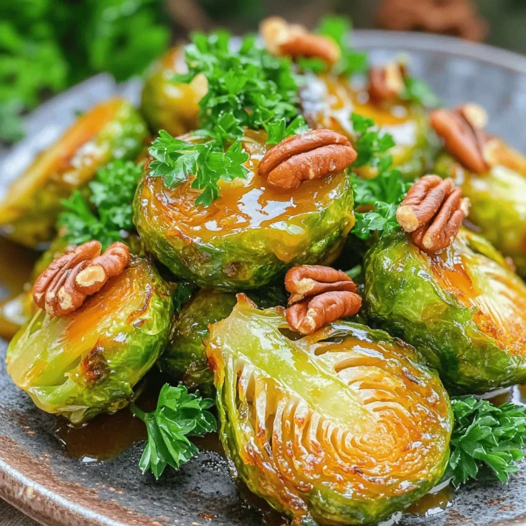 - 450 g Rosenkohl - 3 Esslöffel Olivenöl - 2 Esslöffel Honig - 1 Esslöffel Dijon-Senf - 1 Esslöffel Apfelessig - Salz und Pfeffer nach Geschmack - 1/4 Teelöffel rote Pfefferflocken (optional) - 30 g gehackte Pekannüsse - Frische Petersilie zur Garnitur Rosenkohl ist ein ganz besonderes Gemüse. Es hat einen leicht bitteren Geschmack, der sich beim Rösten wunderbar wandelt. Hier sind die Hauptzutaten, die du brauchst. Du beginnst mit 450 g Rosenkohl. Achte darauf, die kleinen Köpfe gut zu waschen und sie in zwei Hälften zu schneiden. Das hilft beim Rösten. Für die Sauce brauchst du 3 Esslöffel Olivenöl. Dieses Öl bringt einen schönen, frischen Geschmack. Füge 2 Esslöffel Honig hinzu, um eine süße Note zu bekommen. Der Honig harmoniert perfekt mit dem Rosenkohl. Dann kommt 1 Esslöffel Dijon-Senf. Dieser gibt der Sauce eine pikante Schärfe. Vergiss nicht 1 Esslöffel Apfelessig. Dieser Essig bringt Frische in die Mischung. Jetzt kommen die Gewürze ins Spiel. Du kannst Salz und Pfeffer nach Geschmack hinzufügen. Wenn du es etwas schärfer magst, füge 1/4 Teelöffel rote Pfefferflocken hinzu. Diese sind optional, aber sie geben einen tollen Kick. Für extra Crunch und Geschmack nimm 30 g gehackte Pekannüsse. Sie werden in den letzten Minuten des Röstens hinzugefügt. Zum Schluss garnierst du das Gericht mit frischer Petersilie. Sie sorgt für Farbe und einen frischen Geschmack. Mit diesen Zutaten bereitest du ein leckeres Gericht zu, das einfach und schnell ist. Zuerst bereite ich den Rosenkohl vor. Ich nehme 450 g Rosenkohl und halbiere ihn. Das sorgt für gleichmäßiges Garen. Dann mache ich die Sauce. In einer großen Schüssel vermenge ich 3 Esslöffel Olivenöl, 2 Esslöffel Honig, 1 Esslöffel Dijon-Senf und 1 Esslöffel Apfelessig. Ich füge Salz und Pfeffer nach Geschmack hinzu. Wenn ich mag, gebe ich auch 1/4 Teelöffel rote Pfefferflocken dazu. Ich rühre alles gut um, bis die Sauce gleichmäßig aussieht. Jetzt wälze ich die halbierten Rosenkohl-Hälften in der Sauce. Ich stelle sicher, dass sie gut bedeckt sind. Dann verteile ich sie gleichmäßig auf ein Backblech, das mit Backpapier ausgelegt ist. Der Ofen sollte auf 200°C vorgeheizt sein. Ich röste den Rosenkohl für etwa 25-30 Minuten. Es ist wichtig, sie einmal während des Röstens zu wenden. So werden sie goldbraun und knusprig. In den letzten 5 Minuten des Röstens gebe ich 30 g gehackte Pekannüsse dazu. Sie bekommen einen tollen Crunch. Nachdem der Rosenkohl fertig ist, nehme ich das Backblech aus dem Ofen. Ich übertrage die gerösteten Rosenkohl-Hälften und Pekannüsse auf eine Servierplatte. Dann garnieren ich alles mit frisch gehackter Petersilie. Das sieht nicht nur schön aus, sondern sorgt auch für mehr Geschmack. - Rösten für optimale Knusprigkeit: Um den Rosenkohl knusprig zu machen, heize deinen Ofen auf 200°C vor. Das heiße Umfeld hilft, die äußeren Blätter schön zu bräunen. Lege die Rosenkohl-Hälften gleichmäßig auf das Backblech. Achte darauf, dass sie nicht übereinander liegen. So bekommt jeder Rosenkohl genug Hitze. - Häufiges Wenden während des Röstens: Wende den Rosenkohl einmal während des Röstens. Dies sorgt dafür, dass sie auf beiden Seiten gleichmäßig gar werden. Wende sie vorsichtig mit einem Spatel, um die Sauce nicht abzureißen. - Qualität der Zutaten für besten Geschmack: Achte darauf, frische Zutaten zu wählen. Hochwertiges Olivenöl bringt den besten Geschmack in die Sauce. Dijon-Senf sollte kräftig und frisch sein. Das macht den Unterschied, wenn du die Sauce zubereitest. - Alternative Süßungsmittel ausprobieren: Wenn du den Honig ersetzen möchtest, kannst du auch Ahornsirup oder Agavendicksaft verwenden. Diese Optionen geben der Sauce eine neue Note. Experimentiere ruhig, um deine Lieblingskombination zu finden. {{image_4}} Fügen Sie andere Nüsse oder Samen hinzu, um den Rosenkohl zu bereichern. Walnüsse oder Mandeln geben einen tollen Crunch. Sonnenblumenkerne oder Kürbiskerne sind auch eine gute Wahl. Diese kleinen Änderungen bringen neue Texturen und Geschmäcker. Experimentieren Sie mit verschiedenen Senf-Varianten. Senf mit Honig oder scharfen Senf kann einen anderen Kick geben. Sie könnten auch grobkörnigen Senf verwenden, um mehr Biss zu bekommen. Diese kleinen Anpassungen machen das Gericht spannender. Kombinieren Sie den Rosenkohl mit anderen gerösteten Gemüsesorten. Karotten, Süßkartoffeln oder Rote Bete passen gut. Jedes Gemüse bringt eigene Aromen und Farben mit. So wird Ihr Gericht noch schöner und schmackhafter. Verwenden Sie saisonales Gemüse für frische Möglichkeiten. Im Herbst sind Kürbis oder Wurzelgemüse ideal. Im Frühling können Sie Spargel oder Erbsen hinzufügen. Saisonales Gemüse schmeckt besser und unterstützt lokale Bauern. Um die Reste von Röstendem Rosenkohl mit Honig-Senf-Sauce frisch zu halten, lege sie in einen luftdichten Behälter. Stelle den Behälter in den Kühlschrank. So bleiben die Reste bis zu drei Tage haltbar. Du kannst sie dann einfach wieder aufwärmen und genießen. Für die beste Textur beim Wiedererwärmen empfehle ich, den Rosenkohl im Ofen aufzuwärmen. Heize den Ofen auf 180°C vor. Lege den Rosenkohl auf ein Backblech und röste ihn für etwa 10-15 Minuten. So bleibt er knusprig und lecker. Alternativ kannst du auch eine Pfanne verwenden. Erwärme ihn bei mittlerer Hitze und rühre ihn häufig um, bis er warm ist. Geröstete Rosenkohl bleiben im Kühlschrank etwa 3 bis 5 Tage frisch. Lagern Sie sie in einem luftdichten Behälter. Wenn sie einen schlechten Geruch oder eine matschige Textur haben, sollten Sie sie entsorgen. Um die Knusprigkeit zu bewahren, vermeiden Sie, sie in einer dichten Schicht zu stapeln. Ja, Sie können den Rosenkohl im Voraus zubereiten. Halbieren Sie die Rosenkohl und bereiten Sie die Sauce einige Stunden vorher vor. Lagern Sie alles getrennt im Kühlschrank. Wenn es Zeit zum Kochen ist, werfen Sie sie in die Sauce und rösten sie sofort. Diese Methode spart Zeit und macht das Kochen einfacher. Gerösteter Rosenkohl passt gut zu vielen Gerichten. Servieren Sie ihn als Beilage zu gebratenem Hähnchen oder Lachs. Sie können auch Quinoa oder Reis als Basis verwenden. Für einen zusätzlichen Crunch sind geröstete Nüsse oder Samen eine gute Wahl. Diese Anleitung zeigt, wie man köstlichen gerösteten Rosenkohl zubereitet. Wir begannen mit einer einfachen Vorbereitung der Zutaten und einer leckeren Sauce. Das Rösten sorgt für eine perfekte Knusprigkeit. Sie können mit verschiedenen Nüssen und Aromen experimentieren, um den Geschmack zu variieren. Reste lassen sich einfach im Kühlschrank aufbewahren und wiedererwärmen. Genießen Sie Ihr köstliches Gericht als Beilage oder Hauptgericht. Experimentieren Sie und finden Sie Ihre Lieblingskombination!