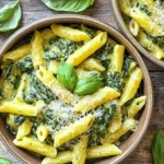 Für die One-Pot Creamy Spinach Ricotta Pasta brauchst du folgende Hauptzutaten: - 340 g Pasta (wie Penne oder Fusilli) - 2 Tassen frischer Spinat, grob gehackt - 1 Tasse Ricotta-Käse - 1/2 Tasse Sahne - 1 Tasse Gemüsebrühe - 1/2 Tasse geriebener Parmesan-Käse Die Pasta bildet die Basis des Gerichts. Der Ricotta-Käse bringt Cremigkeit. Spinat fügt frische Farbe und Nährstoffe hinzu. Die Sahne sorgt für eine noch reichhaltigere Textur. Um das Gericht geschmackvoll zu machen, benötigst du: - 2 Knoblauchzehen, fein gehackt - 1 Esslöffel Olivenöl - 1 Teelöffel italienische Gewürzmischung - Salz und Pfeffer nach Geschmack Knoblauch verleiht ein tolles Aroma. Olivenöl bringt gesunde Fette und Geschmack. Die italienische Gewürzmischung rundet alles ab. Vergiss nicht, mit Salz und Pfeffer zu würzen, um die Aromen zu verstärken. Für die Garnitur kannst du verwenden: - Frische Basilikumblätter (optional) - Zusätzlichen geriebenen Parmesan-Käse Die frischen Basilikumblätter bringen eine schöne Farbe und Frische. Parmesan obenauf macht das Gericht noch köstlicher. Diese kleinen Extras machen einen großen Unterschied in der Präsentation. Zuerst stelle alle Zutaten bereit. Du brauchst 340 g Pasta. Du kannst Penne oder Fusilli wählen. Nimm 2 Tassen frischen Spinat und hacke ihn grob. Dann bereite 1 Tasse Ricotta-Käse und 1/2 Tasse Sahne vor. Vergiss die 1 Tasse Gemüsebrühe nicht. Du benötigst auch 1/2 Tasse geriebenen Parmesan-Käse und 2 fein gehackte Knoblauchzehen. Füge 1 Esslöffel Olivenöl und 1 Teelöffel italienische Gewürzmischung hinzu. Halte Salz und Pfeffer zum Würzen bereit. Erhitze einen großen Topf bei mittlerer Hitze. Gib das Olivenöl hinein und füge den Knoblauch hinzu. Sauté den Knoblauch etwa 1 Minute. Er sollte duften, aber nicht braun werden. Jetzt gib die Pasta und die Gemüsebrühe in den Topf. Streue etwas Salz darüber. Rühre alles gut um. Lass die Mischung aufkochen und reduziere dann die Hitze. Lass die Pasta 10-12 Minuten sanft köcheln. Rühre sie gelegentlich um, bis sie al dente ist. Wenn die Pasta fertig ist, reduziere die Hitze auf niedrig. Füge den gehackten Spinat, Ricotta-Käse, Sahne und italienische Gewürzmischung hinzu. Rühre alles gut um. Die Mischung sollte cremig werden. Streue den geriebenen Parmesan-Käse hinein und rühre weiter. Würze die Sauce mit Salz und Pfeffer. Lass die Mischung 2-3 Minuten weiterkochen. Der Spinat wird jetzt wilting und die Sauce wird warm. Nimm den Topf vom Herd. Lass die Pasta etwas abkühlen, bevor du sie servierst. Um die perfekte Konsistenz der Sauce zu erreichen, achte darauf, die Brühe gut zu dosieren. Beginne mit 1 Tasse Gemüsebrühe. Wenn die Pasta kocht, kann die Flüssigkeit schnell verdampfen. Rühre oft um, damit nichts anbrennt. Die Sauce sollte cremig und nicht zu dünnflüssig sein. Wenn sie zu dick ist, füge einfach etwas mehr Brühe oder Sahne hinzu. Ein häufiger Fehler ist, die Pasta nicht genug umzurühren. Das führt dazu, dass die Pasta kleben bleibt. Überprüfe immer die Kochzeit. Wenn die Pasta zu weich ist, verliert sie ihre Form und den Biss. Ein weiterer Fehler ist, den Spinat zu früh hinzuzufügen. Warte, bis die Pasta fast fertig ist, damit der Spinat frisch bleibt und seine Farbe behält. Beim Kochen im Schnellkochtopf, nutze 1 Tasse Brühe. Stelle den Timer auf 4-5 Minuten ein. Nach dem Kochen, lass den Druck natürlich ab. Füge dann den Spinat, Ricotta und die Sahne hinzu. Rühre alles gut um. So sparst du Zeit, und die Pasta bleibt lecker und frisch. {{image_4}} Du kannst in diesem Rezept viele Gemüsesorten verwenden. Die Zugabe von Erbsen, Paprika oder Zucchini bringt Farbe und Nährstoffe. Für einen zusätzlichen Crunch kannst du etwas Brokkoli oder Blumenkohl hinzufügen. Diese Gemüsesorten passen gut zum Spinat und machen die Pasta noch leckerer. Wenn du keinen Ricotta oder Sahne magst, gibt es gute Alternativen. Du kannst Frischkäse oder eine pflanzliche Sahne verwenden. Für einen intensiveren Geschmack probiere Feta oder Ziegenkäse. Diese Optionen bieten eine tolle Creme und ergänzen die Aromen der Pasta. Um den Geschmack zu variieren, kannst du verschiedene Gewürze verwenden. Füge eine Prise Chili hinzu, wenn du es scharf magst. Auch Muskatnuss passt gut zu Käsegerichten. Experimentiere mit frischen Kräutern wie Thymian oder Oregano, um neue Geschmacksrichtungen zu entdecken. Diese kleinen Änderungen machen das Gericht aufregend und einzigartig. Um die Reste der cremigen Spinat-Ricotta-Pasta frisch zu halten, nutze einen luftdichten Behälter. Fülle die Pasta nach dem Abkühlen in den Behälter. Stelle sicher, dass der Deckel fest schließt. So bleibt die Pasta für bis zu drei Tage im Kühlschrank genießbar. Achte darauf, die Reste nicht zu lange stehen zu lassen, um die besten Aromen zu erhalten. Wenn du die Pasta für später aufbewahren möchtest, friere sie ein. Teile die Reste in Portionen auf und lege sie in gefriergeeignete Beutel oder Behälter. Drücke die Luft heraus, bevor du sie verschließt. So bleibt die Pasta bis zu drei Monate frisch. Beschrifte die Beutel mit dem Datum, damit du sie später leicht wiederfindest. Um die Pasta aufzuwärmen, nimm die gewünschte Portion aus dem Kühlschrank oder Gefrierfach. Wenn sie gefroren ist, lasse sie zuerst im Kühlschrank auftauen. Erhitze die Pasta in einem Topf bei mittlerer Hitze. Füge einen Schuss Wasser oder Brühe hinzu, um die Sauce wieder cremig zu machen. Rühre gut um, bis alles heiß ist. So bleibt die Pasta lecker und cremig. Ja, du kannst verschiedene Pastaarten verwenden. Penne und Fusilli sind lecker. Du kannst auch Spaghetti oder Farfalle nehmen. Achte darauf, die Kochzeit anzupassen. Dickere Pasta braucht mehr Zeit, während dünnere weniger braucht. Das Ziel ist, die Pasta al dente zu kochen. So bleibt sie schön bissfest. Das Rezept ist nicht vegan. Ricotta und Sahne stammen von Tieren. Du kannst jedoch vegane Alternativen nutzen. Ersetze Ricotta durch pflanzlichen Käse und Sahne durch Kokosmilch oder eine Cashew-Creme. So bleibt der cremige Geschmack erhalten. Achte darauf, dass die Brühe auch vegan ist. Zu dieser Pasta passen viele Beilagen. Ein einfacher grüner Salat ist eine gute Wahl. Auch knuspriges Brot oder Brötchen sind perfekt. Du kannst auch geröstetes Gemüse servieren. Das bringt Farbe und zusätzlichen Geschmack auf den Tisch. Frische Kräuter wie Basilikum oder Petersilie runden das Gericht ab. In diesem Beitrag haben wir die wichtigsten Zutaten für die cremige Spinat-Ricotta-Pasta besprochen. Du hast gelernt, wie man die Pasta kocht, die Sauce zubereitet und sie garniert. Ich habe dir wertvolle Tipps gegeben, um häufige Fehler zu vermeiden. Variationen mit Gemüse und Gewürzen bieten dir neue Geschmäcker. Reste bleiben frisch mit den richtigen Lagerhinweisen. Probiere das Rezept aus und finde deine eigene Note. Kochen macht Spaß und jeder Biss wird ein Genuss!