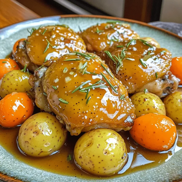 - 4 Hähnchenschenkel ohne Knochen und Haut - 450 g Babykartoffeln, halbiert - 75 g Karotten, gehackt - 60 ml reiner Ahornsirup - 60 ml Dijon-Senf Die Hauptzutaten bringen Geschmack und Textur. Die Hähnchenschenkel sind zart und saftig. Babykartoffeln sind klein und perfekt zum Kochen. Karotten fügen eine süße Note hinzu. Der Ahornsirup gibt Süße, während der Dijon-Senf einen würzigen Kick bringt. - 30 ml Olivenöl - 1 Esslöffel frischer Rosmarin, fein gehackt - 1 Teelöffel Knoblauchpulver - 240 ml Hühnerbrühe - Salz und Pfeffer nach Geschmack Diese Gewürze und Zutaten sind wichtig für das Aroma. Olivenöl sorgt für Feuchtigkeit und Geschmack. Der frische Rosmarin bringt einen tollen Duft. Knoblauchpulver fügt Tiefe hinzu. Die Hühnerbrühe macht das Gericht saftig und herzhaft. Salz und Pfeffer runden alles ab. Zuerst mischen wir die Marinade. In einer kleinen Schüssel vermengen Sie den Ahornsirup, Dijon-Senf, Olivenöl, Knoblauchpulver und den gehackten Rosmarin. Fügen Sie Salz und Pfeffer nach Ihrem Geschmack hinzu. Rühren Sie alles gut um, bis eine glatte Mischung entsteht. Diese Marinade gibt dem Hähnchen einen tollen Geschmack. Jetzt ist es Zeit, den Slowcooker vorzubereiten. Legen Sie die halbierten Babykartoffeln und die gehackten Karotten gleichmäßig auf den Boden des Slowcookers. Diese Gemüsesorten sorgen für eine gute Basis und nehmen die Aromen auf, wenn das Hähnchen kocht. Würzen Sie die Hähnchenschenkel mit etwas Salz und Pfeffer. Platzieren Sie dann die Hähnchenschenkel vorsichtig auf dem Gemüse. Gießen Sie die vorbereitete Ahorn-Dijon-Mischung gleichmäßig über das Hähnchen und das Gemüse. Fügen Sie die Hühnerbrühe hinzu, um das Gericht noch saftiger zu machen. Decken Sie den Slowcooker ab. Stellen Sie ihn auf niedrige Stufe für 6-8 Stunden oder auf hohe Stufe für 3-4 Stunden ein. Die niedrige Stufe macht das Hähnchen besonders zart. Prüfen Sie das Hähnchen nach der Garzeit. Es sollte gut durchgegart und saftig sein. Um das Hähnchen zart zu machen, garen Sie es bei niedriger Temperatur. Die ideale Zeit beträgt 6-8 Stunden im Slowcooker. Wenn Sie es eilig haben, können Sie die hohe Stufe nutzen. Hier dauert die Garzeit 3-4 Stunden. Achten Sie darauf, das Hähnchen auf eine Innentemperatur von 75 °C zu bringen. So bleibt es saftig und lecker. Salz und Pfeffer sind wichtig für den Geschmack. Würzen Sie die Hähnchenschenkel vor dem Kochen. Geben Sie genug Salz hinzu, um den Geschmack zu heben, aber nicht zu viel. Ein Teelöffel Pfeffer sorgt für einen leichten Kick. Seien Sie vorsichtig, wenn Sie die Marinade zubereiten. Sie enthält bereits Salz durch die Brühe. Die Optik Ihres Gerichts zählt. Servieren Sie das Hähnchen und die Kartoffeln auf einem warmen Teller. Gießen Sie etwas von der Sauce darüber. Garnieren Sie das Gericht mit frischem Rosmarin. Das gibt eine schöne Farbe und erhöht den Geschmack. Eine ansprechende Präsentation macht das Essen noch mehr zum Genuss. {{image_4}} Für dieses Rezept können Sie anstelle von Hähnchenschenkeln auch Hähnchenbrust oder Pute verwenden. Hähnchenbrust ist magerer und wird schneller gar. Pute hat einen tollen Geschmack und ist ebenfalls sehr saftig. Beide Optionen passen gut zur süßen und würzigen Ahorn-Dijon-Sauce. Achten Sie darauf, die Garzeit anzupassen, wenn Sie die Proteine wechseln. Hähnchenbrust braucht weniger Zeit, vielleicht nur 3-4 Stunden auf niedriger Stufe. Die Babykartoffeln und Karotten sind lecker, aber Sie können auch andere Gemüsesorten hinzufügen. Brokkoli, grüne Bohnen oder Zucchini sind gute Optionen. Diese Gemüsesorten bringen frische Farben und zusätzliche Nährstoffe in Ihr Gericht. Schneiden Sie sie in gleichmäßige Stücke, damit sie gleichmäßig garen. Fügen Sie das Gemüse in den Slowcooker, bevor das Hähnchen und die Sauce hinzugefügt werden. Wenn Sie die Ahorn-Dijon-Sauce variieren möchten, gibt es viele Möglichkeiten. Sie können Honig anstelle von Ahornsirup verwenden, um eine süßere Note zu erhalten. Auch Senfvariationen wie Honigsenf oder scharfer Senf bringen einen anderen Geschmack. Fügen Sie frische Kräuter wie Thymian oder Oregano hinzu, um die Aromen zu erweitern. Experimentieren Sie mit verschiedenen Zutaten, um Ihre perfekte Sauce zu finden. Um Reste richtig zu lagern, lassen Sie das Hähnchen und die Kartoffeln zuerst abkühlen. Das verhindert, dass sich Bakterien bilden. Verwenden Sie einen luftdichten Behälter. So bleibt der Geschmack frisch. Lagern Sie das Gericht im Kühlschrank. Dort hält es sich bis zu drei Tage. Wenn Sie länger aufbewahren wollen, frieren Sie die Reste ein. Nutzen Sie für das Einfrieren ebenfalls einen luftdichten Behälter. So bleibt das Gericht bis zu drei Monate lecker. Um das Hähnchen und die Kartoffeln wieder warm zu machen, gibt es mehrere Methoden. Die einfachste ist die Mikrowelle. Stellen Sie die Mikrowelle auf mittlere Hitze. Erhitzen Sie das Gericht für zwei bis drei Minuten. Rühren Sie zwischendurch um, damit es gleichmäßig heiß wird. Eine andere Methode ist der Ofen. Heizen Sie den Ofen auf 180 Grad Celsius vor. Legen Sie das Gericht in eine Auflaufform und decken Sie es ab. So bleibt es saftig. Erwärmen Sie es für etwa 20 Minuten. Wenn Sie einen Slowcooker haben, können Sie auch diesen nutzen. Geben Sie das Gericht hinein und stellen Sie ihn auf niedrige Hitze. Erwärmen Sie es für 30 bis 60 Minuten. So bleibt der Geschmack voll erhalten. Maple Dijon Chicken bleibt im Kühlschrank etwa 3 bis 4 Tage frisch. Lagern Sie es in einem luftdichten Behälter. Für längere Haltbarkeit, frieren Sie es ein. Im Gefrierschrank hält es bis zu 3 Monate. Achten Sie darauf, das Hähnchen gut einzupacken, um Gefrierbrand zu vermeiden. Zum Aufwärmen sollten Sie es im Kühlschrank auftauen, bevor Sie es erneut erhitzen. Ja, Sie können das Rezept leicht für den Instant Pot anpassen. Braten Sie zuerst die Hähnchenschenkel an, um Geschmack zu entwickeln. Fügen Sie dann die Kartoffeln, Karotten und die Marinade hinzu. Kochen Sie alles für etwa 10 Minuten bei hohem Druck. Lassen Sie den Druck natürlich ab, um das Hähnchen zart zu halten. Ja, dieses Rezept ist glutenfrei, wenn Sie glutenfreie Hühnerbrühe verwenden. Achten Sie darauf, dass alle Zutaten, die Sie verwenden, glutenfrei sind. Dijon-Senf kann Gluten enthalten, also lesen Sie die Etiketten. Ahornsirup und die restlichen Zutaten sind von Natur aus glutenfrei. In diesem Blogbeitrag habe ich dir gezeigt, wie du ein leckeres Maple Dijon Chicken zubereitest. Wir haben die Zutaten, die Schritt-für-Schritt-Anleitung und hilfreiche Tipps behandelt. Du hast auch erfahren, wie du Variationen und Lagerinformationen einbeziehen kannst. Mit diesen Anleitungen wirst du ein tolles Gericht zaubern. Probier es aus und genieße die köstlichen Aromen!