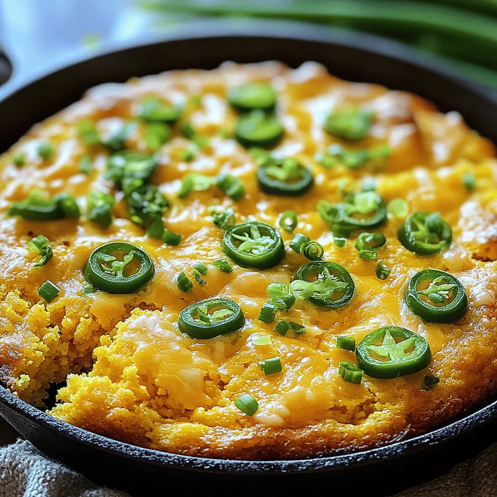 Für dieses leckere Rezept benötigen Sie folgende Zutaten: - 1 Tasse Maismehl - 1 Tasse Weizenmehl - 1 Esslöffel Zucker - 1 Esslöffel Backpulver - 1/2 Teelöffel Salz - 1 Tasse Buttermilch (oder Milch mit 1 Esslöffel Essig) - 2 große Eier - 1/4 Tasse Speiseöl - 1 Tasse geriebener scharfer Cheddar-Käse - 2 Jalapeños, fein gehackt (Kerne entfernt für weniger Schärfe) - 1/4 Tasse Frühlingszwiebeln, gehackt (optional zum Garnieren) Diese Zutaten geben dem Maisbrot seinen besonderen Geschmack und die perfekte Konsistenz. Um Jalapeño Cheddar Cornbread zuzubereiten, benötigen Sie einige wichtige Küchengeräte: - Eine große Schüssel für die trockenen Zutaten - Eine separate Schüssel für die feuchten Zutaten - Ein Handrührgerät oder ein Schneebesen - Eine 23 cm quadratische Backform oder eine gusseiserne Pfanne - Ein Holzlöffel zum Mischen - Ein Zahnstocher, um die Backzeit zu prüfen Diese Utensilien helfen Ihnen, das Rezept einfach und schnell zu machen. Wählen Sie frische Jalapeños, die fest und glänzend sind. Achten Sie darauf, dass sie keine dunklen Flecken haben. Die Schärfe variiert bei Jalapeños. Entfernen Sie die Samen, wenn Sie es milder mögen. Für den Käse nehmen Sie am besten scharfen Cheddar. Er gibt dem Brot einen tollen Geschmack. Kaufen Sie Käse am Stück und reiben Sie ihn selbst. So bleibt der Käse frisch und geschmackvoll. Zuerst heizen Sie den Ofen auf 200°C vor. Fetten Sie eine 23 cm quadratische Backform ein. Wenn Sie eine gusseiserne Pfanne haben, verwenden Sie diese. Das gibt einen tollen Geschmack. Die Gesamtzeit für das Rezept beträgt etwa 40 Minuten. Davon sind 15 Minuten für die Vorbereitung. 1. In einer großen Schüssel mischen Sie 1 Tasse Maismehl, 1 Tasse Weizenmehl, 1 Esslöffel Zucker, 1 Esslöffel Backpulver und 1/2 Teelöffel Salz. Das sorgt für die Basis. 2. In einer anderen Schüssel vermengen Sie 1 Tasse Buttermilch, 2 große Eier und 1/4 Tasse Speiseöl. Rühren Sie, bis alles glatt ist. 3. Gießen Sie die feuchten Zutaten in die trockenen. Rühren Sie vorsichtig. Achten Sie darauf, nicht zu lange zu rühren, damit das Brot fluffig bleibt. 4. Falten Sie 1 Tasse geriebenen Cheddar-Käse und 2 fein gehackte Jalapeños in den Teig. Das gibt einen tollen Geschmack. 5. Gießen Sie den Teig in die vorbereitete Form. Streichen Sie ihn gleichmäßig aus. 6. Backen Sie das Brot 20-25 Minuten. Die Oberfläche sollte goldbraun sein. Ein Zahnstocher sollte sauber herauskommen. 7. Lassen Sie das Brot kurz abkühlen, dann schneiden Sie es in Stücke. Servieren Sie es warm. Beim Rühren ist weniger mehr. Übermixen kann das Brot hart machen. Falten Sie die Jalapeños und den Käse sanft ein. So bleibt die Luft im Teig. Das macht das Brot leicht und fluffig. Achten Sie auf die Konsistenz. Sie sollte dick, aber nicht trocken sein. Ein häufiger Fehler ist das Überrühren des Teigs. Wenn Sie zu lange rühren, wird das Brot zäh. Mischen Sie die Zutaten nur, bis sie gerade vermengt sind. Ein weiterer Fehler ist das falsche Abmessen der Zutaten. Verwenden Sie eine Küchenwaage oder Messbecher, um genau zu sein. Zu viel Mehl macht das Brot trocken. Sie können Maismehl durch Polenta ersetzen. Das gibt dem Brot eine andere Textur. Ersetzen Sie die Jalapeños durch andere Peperoni, wenn Sie mehr Schärfe möchten. Auch Feta-Käse kann eine gute Wahl sein. Für eine süßere Note fügen Sie etwas Honig hinzu. Experimentieren Sie mit diesen Variationen für neue Geschmäcker! Um die Textur zu optimieren, verwenden Sie frische Buttermilch. Diese gibt dem Brot mehr Feuchtigkeit. Fügen Sie auch etwas mehr Käse hinzu für extra Geschmack. Achten Sie darauf, die Backzeit genau zu beachten. Überbacken macht das Brot trocken. Ein feuchter Zahnstocher zeigt an, dass es fertig ist. {{image_4}} Wenn du eine vegetarische Variante von Jalapeño Cheddar Cornbread machen möchtest, ist das ganz einfach. Du kannst die Eier durch zwei Esslöffel Apfelmus ersetzen. Das macht das Brot feucht und lecker. Achte darauf, auch die Buttermilch im Rezept zu verwenden, da sie den Geschmack verbessert. Du kannst auch mehr Gemüse hinzufügen, wie Paprika oder Zucchini, um mehr Farbe und Nährstoffe zu erhalten. Wenn du mehr Schärfe magst, probiere andere Peperoni. Serrano- oder Habanero-Peperoni bringen mehr Hitze ins Spiel. Du kannst die Menge nach deinem Geschmack anpassen. Entferne die Kerne für weniger Schärfe oder lasse sie drin für eine echte Herausforderung. Diese Anpassungen geben deinem Cornbread einen tollen Kick. Jalapeño Cheddar Cornbread schmeckt toll mit verschiedenen Beilagen. Serviere es mit einer scharfen Salsa oder einem frischen Avocado-Dip. Es passt auch gut zu Chili oder einer herzhaften Suppe. Wenn du es mit Frischkäse oder Butter bestreichst, wird es noch besser. Diese Kombinationen machen das Essen noch interessanter und schmackhafter. Um Ihr Jalapeño Cheddar Cornbread frisch zu halten, lassen Sie es zuerst abkühlen. Schneiden Sie es in Stücke und legen Sie es in einen luftdichten Behälter. Sie können auch Frischhaltefolie verwenden. Lagern Sie das Brot bei Raumtemperatur, wenn Sie es innerhalb von zwei Tagen essen. Für längere Lagerung bewahren Sie es im Kühlschrank auf. Sie können Ihr Maisbrot einfrieren, um es länger zu bewahren. Wickeln Sie die Stücke gut in Frischhaltefolie ein und legen Sie sie in einen Gefrierbeutel. So bleibt das Brot bis zu drei Monate frisch. Zum Aufwärmen nehmen Sie das Brot aus dem Gefrierfach, lassen es bei Raumtemperatur auftauen und wärmen es dann im Ofen bei 180°C für etwa 10-15 Minuten auf. Frisches Jalapeño Cheddar Cornbread hält sich bis zu zwei Tage bei Raumtemperatur. Im Kühlschrank bleibt es bis zu einer Woche frisch. Achten Sie auf Anzeichen von Verderb, wie einen unangenehmen Geruch oder Schimmel. Wenn das Brot trocken oder hart wird, ist es Zeit, es zu entsorgen. Das Backen von Jalapeño Cheddar Cornbread dauert 20 bis 25 Minuten. Der Ofen sollte auf 200°C vorgeheizt werden. Ein Zahnstocher hilft, den Garzustand zu überprüfen. Wenn er sauber herauskommt, ist das Brot fertig. Ja, du kannst glutenfreies Mehl verwenden. Achte darauf, eine Mischung zu wählen, die für Backen geeignet ist. Das Ergebnis kann leicht unterschiedlich sein, aber es bleibt lecker. Probiere es aus und finde die beste Mischung für deinen Geschmack. Jalapeño Cheddar Cornbread passt gut zu verschiedenen Beilagen. Hier sind einige Vorschläge: - Chili - Gegrilltes Fleisch - Suppe - Salate - Eintöpfe Diese Beilagen ergänzen den herzhaften Geschmack des Brotes perfekt. Um die Schärfe anzupassen, entferne die Kerne der Jalapeños. So wird das Brot milder. Du kannst auch weniger Jalapeños verwenden oder eine mildere Sorte wählen. Magst du es schärfer? Dann füge mehr Jalapeños hinzu oder verwende andere scharfe Paprika. Jalapeño Cheddar Cornbread bietet viel mehr als nur einen Geschmack. Wir haben die Hauptzutaten besprochen und Tipps gegeben. Die Schritt-für-Schritt-Anleitung hilft dir beim Backen. Achte auf Fehler und entdecke leckere Variationen. Vergiss die Lagerungshinweise nicht, um das Brot frisch zu halten. Jeder kann dieses Maisbrot leicht zubereiten. Probiere es aus und entdecke deine Lieblingsversion. Viel Spaß beim Backen!