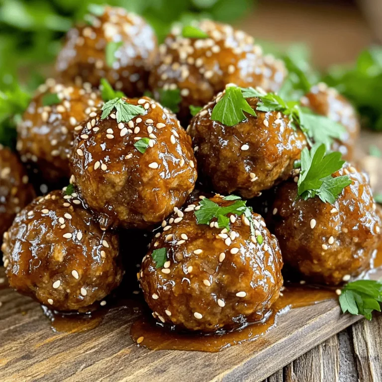 Für die Fleischbällchen brauchst du: - 450 g gemahlenes Rindfleisch oder Putenfleisch - 120 g Semmelbrösel - 60 g fein gehackte Zwiebel - 2 Knoblauchzehen, gehackt - 1 großes Ei - 2 Esslöffel frische Petersilie, gehackt - 1 Teelöffel Salz - 1/2 Teelöffel schwarzer Pfeffer Jede dieser Zutaten bringt viel Geschmack. Das Fleisch ist die Basis, während die Semmelbrösel helfen, die Bällchen zusammenzuhalten. Zwiebel und Knoblauch geben ein tolles Aroma. Petersilie sorgt für Frische. Für die köstliche Honigknoblauchsauce benötigst du: - 120 ml Honig - 60 ml Sojasauce (oder Tamari für glutenfrei) - 1 Esslöffel Reisessig - 1 Esslöffel Maisstärke, gemischt mit 1 Esslöffel Wasser Die Kombination dieser Zutaten sorgt für eine süße und salzige Sauce. Der Honig gibt die Süße, während die Sojasauce Tiefe hinzufügt. Reisessig bringt einen leichten Säurekick, der die Aromen ausgleicht. Um die Fleischbällchen noch ansprechender zu machen, verwende: - Sesamsamen zum Garnieren Sesamsamen verleihen einen tollen Crunch und eine schöne Optik. Du kannst auch zusätzliche Petersilie verwenden, um das Gericht lebendiger zu gestalten. Garnierungen machen das Essen nicht nur schöner, sondern auch schmackhafter. Um die Fleischbällchen zuzubereiten, nehmen Sie eine große Rührschüssel. Geben Sie 450 g gemahlenes Rindfleisch oder Putenfleisch hinein. Fügen Sie 120 g Semmelbrösel, 60 g fein gehackte Zwiebel und 2 gehackte Knoblauchzehen hinzu. Jetzt kommt ein großes Ei dazu. Geben Sie auch 2 Esslöffel frische, gehackte Petersilie, 1 Teelöffel Salz und 1/2 Teelöffel schwarzen Pfeffer hinzu. Mischen Sie alles gut mit Ihren Händen. Achten Sie darauf, dass alles gleichmäßig verteilt ist. Heizen Sie Ihren Ofen auf 200°C vor. Nehmen Sie dann die Mischung und formen Sie kleine Fleischbällchen. Sie sollten etwa 2,5 cm im Durchmesser sein. Legen Sie die Fleischbällchen auf ein mit Backpapier ausgelegtes Blech. Backen Sie sie für 15-20 Minuten. Sie sind fertig, wenn sie goldbraun und durchgegart sind. Während die Fleischbällchen backen, bereiten Sie die Honigknoblauchsauce vor. Nehmen Sie einen Topf und geben Sie 120 ml Honig, 60 ml Sojasauce und 1 Esslöffel Reisessig hinein. Erhitzen Sie alles bei mittlerer Hitze. Rühren Sie gut um. Lassen Sie die Sauce leicht köcheln. Mischen Sie 1 Esslöffel Maisstärke mit 1 Esslöffel Wasser. Fügen Sie diese Mischung in den Topf. Kochen Sie die Sauce für 2-3 Minuten. Sie sollte dick und glänzend sein. Sobald die Fleischbällchen fertig sind, nehmen Sie sie aus dem Ofen. Geben Sie sie in den Topf mit der Honigknoblauchsauce. Wenden Sie die Bällchen vorsichtig, bis sie gut überzogen sind. Servieren Sie die Fleischbällchen warm. Garniert mit Sesamsamen und zusätzlicher Petersilie, sehen sie toll aus! Um den Geschmack Ihrer Honigknoblauch-Fleischbällchen zu verbessern, verwenden Sie frische Zutaten. Frischer Knoblauch und frische Petersilie bringen mehr Aroma. Achten Sie darauf, die Zwiebel fein zu hacken. So verteilt sich der Geschmack besser. Wenn Sie möchten, fügen Sie einen Spritzer Limettensaft hinzu. Das gibt einen tollen Kontrast zur Süße des Honigs. Ein häufiger Fehler ist, die Mischung zu lange zu kneten. Das kann die Fleischbällchen hart machen. Mischen Sie die Zutaten nur, bis sie gut verbunden sind. Auch die Größe der Bällchen ist wichtig. Formen Sie sie gleichmäßig, etwa 2,5 cm groß. So garen sie gleichmäßig im Ofen. Überprüfen Sie die Garzeit. Zu langes Backen macht sie trocken. Frische Zutaten sind der Schlüssel zu köstlichen Fleischbällchen. Kaufen Sie frisches Fleisch, um den besten Geschmack zu erzielen. Gemüse wie Zwiebeln und Petersilie sollten knackig und grün sein. Wenn möglich, nutzen Sie lokalen Honig. Er hat oft einen intensiveren Geschmack. Frische Sojasauce ist auch besser als die aus dem Supermarkt. Sie gibt der Sauce eine tiefere Note. {{image_4}} Wenn Sie glutenfrei essen, gibt es einfache Alternativen. Verwenden Sie Tamari statt Sojasauce. Es hat denselben tollen Geschmack. Reisessig ist auch glutenfrei. Achten Sie darauf, dass alle Zutaten glutenfrei sind. Damit bleibt Ihr Gericht sicher und lecker. Fleischbällchen sind sehr flexibel. Sie können Rindfleisch durch Putenfleisch ersetzen. Für eine vegetarische Option verwenden Sie Linsen oder Kichererbsen. Geben Sie frische Kräuter wie Thymian oder Basilikum hinzu. Experimentieren Sie mit verschiedenen Gewürzen, um neue Geschmäcker zu entdecken. Diese Fleischbällchen passen zu vielen Beilagen. Servieren Sie sie mit Reis oder Nudeln. Sie können auch einen frischen Salat dazureichen. Für eine asiatische Note probieren Sie gedämpftes Gemüse. Vergessen Sie nicht, die Fleischbällchen mit Sesam zu garnieren. Das gibt einen schönen Crunch. Um die Fleischbällchen frisch zu halten, lassen Sie sie zuerst abkühlen. Legen Sie sie dann in einen luftdichten Behälter. Trennen Sie die Schichten mit Backpapier, falls nötig. So vermeiden Sie, dass sie zusammenkleben. Bewahren Sie sie im Kühlschrank auf. So bleiben sie bis zu drei Tage frisch. Zum Aufwärmen nehmen Sie die Fleischbällchen aus dem Kühlschrank. Sie können sie in der Mikrowelle oder in einem Topf erwärmen. Wenn Sie einen Topf verwenden, fügen Sie ein wenig Wasser oder Brühe hinzu. Dies hilft, die Fleischbällchen saftig zu halten. Erhitzen Sie sie bei mittlerer Hitze, bis sie warm sind. Achten Sie darauf, sie nicht zu überhitzen. Im Kühlschrank halten die Fleischbällchen etwa drei Tage. Wenn Sie sie länger aufbewahren möchten, frieren Sie sie ein. Legen Sie sie in einen gefrierfesten Behälter oder in einen Gefrierbeutel. So können sie bis zu drei Monate frisch bleiben. Zum Auftauen lassen Sie sie einfach über Nacht im Kühlschrank. Die Fleischbällchen sind im Kühlschrank etwa 3 bis 4 Tage haltbar. Lagern Sie sie in einem luftdichten Behälter. Im Gefrierschrank halten sie bis zu 3 Monate. Stellen Sie sicher, dass Sie sie gut verpacken, um Gefrierbrand zu vermeiden. Ja, das ist möglich! Sie können die Fleischbällchen bis zu einem Tag im Voraus formen und im Kühlschrank lagern. So sparen Sie Zeit beim Kochen. Wenn Sie sie einfrieren, lassen Sie sie vorher abkühlen. Diese Fleischbällchen passen gut zu vielen Beilagen. Hier sind einige Ideen: - Reis oder Quinoa - Gedämpftes Gemüse - Salat mit frischen Kräutern - Süßkartoffelpüree Ja, die Fleischbällchen können auch in der Pfanne gebraten werden. Erhitzen Sie etwas Öl in einer Pfanne. Braten Sie die Fleischbällchen bei mittlerer Hitze, bis sie goldbraun und durchgegart sind. Dies dauert etwa 10 bis 15 Minuten. Honigknoblauch-Fleischbällchen sind einfach, lecker und vielseitig. Wir haben die Hauptzutaten und Gewürze durchgegangen. Die Schritt-für-Schritt-Anleitung macht die Zubereitung leicht. Tipps helfen, den Geschmack zu verbessern und Fehler zu vermeiden. Variationen bieten kreative Möglichkeiten, und Lagerungshinweise zeigen, wie Sie die Bällchen frisch halten. Probieren Sie verschiedene Beilagen aus und genießen Sie dieses Gericht! Sie werden es lieben.