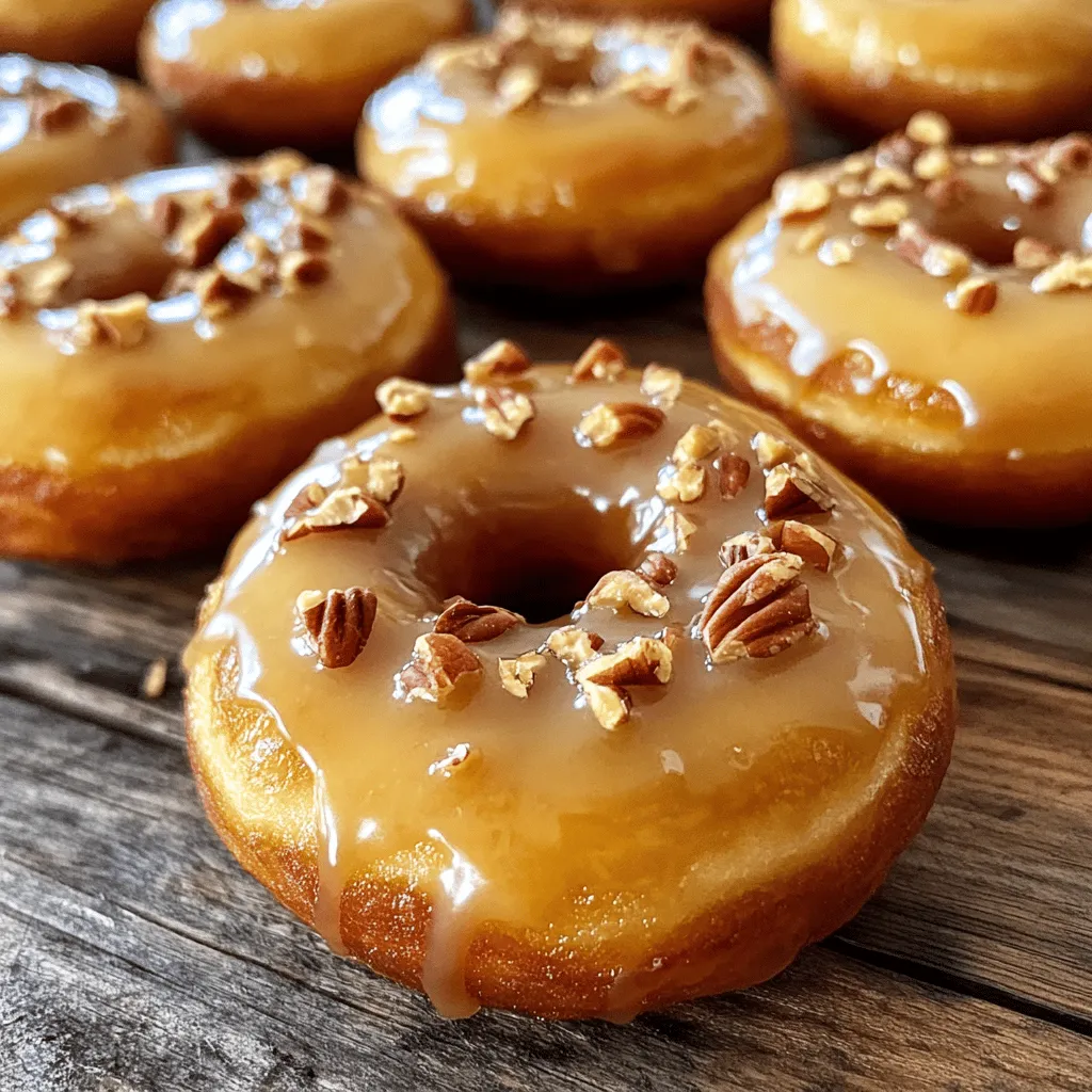 Für die Bakery-Style Maple Pecan Donuts brauchst du diese Zutaten: - 1 ½ Tassen Allzweckmehl - 1 Teelöffel Backpulver - ½ Teelöffel Natron - ½ Teelöffel Salz - ½ Teelöffel gemahlener Zimt - ¼ Teelöffel gemahlene Muskatnuss - ½ Tasse Kristallzucker - ½ Tasse Buttermilch - 2 große Eier - ¼ Tasse ungesalzene Butter, geschmolzen - 2 Teelöffel Vanilleextrakt - ½ Tasse fein gehackte Pekannüsse - ½ Tasse Ahornsirup (für die Glasur) - 1 Tasse Puderzucker (für die Glasur) - 1 Esslöffel Milch (für die Glasur) Hier sind einige nützliche Utensilien, die du brauchst: - Donut-Backform - Rührschüsseln - Schneebesen - Spritzbeutel oder Gefrierbeutel - Messbecher und Löffel - Kuchengitter Falls du einige Zutaten nicht hast, hier sind einige Alternativen: - Allzweckmehl: Verwende eine glutenfreie Mischung. - Buttermilch: Mische ½ Tasse Milch mit 1 Esslöffel Essig. - Pekannüsse: Walnüsse sind ein guter Ersatz. - Ahornsirup: Honig oder Agavendicksaft können auch verwendet werden. - Puderzucker: Mische Kristallzucker in einem Mixer, um ihn zu pulverisieren. Diese Zutaten und Utensilien machen die Zubereitung deiner Donuts einfach und lecker! Zuerst heize deinen Backofen auf 190°C vor. Nimm dann eine Donut-Backform und sprühe sie mit Antihaft-Spray ein. Dies hilft, die Donuts nach dem Backen leicht zu lösen. Achte darauf, jede Vertiefung gut zu fetten. So bleibt nichts kleben. In einer großen Schüssel mische das Mehl, Backpulver, Natron, Salz, Zimt und Muskatnuss. Rühre alles gut um, bis es gleichmäßig verteilt ist. In einer anderen Schüssel vermenge den Zucker, Buttermilch, Eier, geschmolzene Butter und Vanilleextrakt. Mische diese Zutaten, bis sie glatt sind. Es ist wichtig, dass beide Mischungen gut vorbereitet sind. Gieße die nassen Zutaten langsam in die trockenen Zutaten. Rühre vorsichtig, bis alles gerade so vermischt ist. Achte darauf, nicht zu viel zu rühren. So bleiben die Donuts fluffig. Füge dann die gehackten Pekannüsse hinzu und falte sie sanft unter den Teig. Verwende einen Spritzbeutel oder einen Gefrierbeutel, um den Teig in die Donut-Vertiefungen zu füllen. Fülle jede Vertiefung bis zu ¾ voll. Backe die Donuts für 10-12 Minuten. Sie sind fertig, wenn sie goldbraun sind und ein Zahnstocher sauber herauskommt. Lass die Donuts 5 Minuten in der Form abkühlen. Danach lege sie auf ein Kuchengitter, damit sie vollständig abkühlen. Um die beste Textur für Ihre Donuts zu erzielen, ist es wichtig, die Zutaten richtig zu mischen. Verwenden Sie frische Zutaten, besonders die Backtriebmittel. Messen Sie das Mehl genau, um die richtige Luftigkeit zu erreichen. Mixen Sie den Teig nur kurz, damit die Donuts fluffig bleiben. Eine Mischung aus Buttermilch und Eiern sorgt für einen tollen Geschmack. Ein häufiger Fehler ist das Übermixen des Teigs. Das kann die Donuts hart machen. Mischen Sie die nassen und trockenen Zutaten nur, bis sie gerade so verbunden sind. Achten Sie darauf, die Donuts nicht zu lange zu backen. Überprüfen Sie sie nach 10 Minuten. Wenn ein Zahnstocher sauber herauskommt, sind sie fertig. Lassen Sie die Donuts in der Form nicht zu lange abkühlen, da sie sonst an der Form haften bleiben. Um Zeit zu sparen, können Sie die trockenen Zutaten im Voraus mischen. Lagern Sie sie in einem luftdichten Behälter. So sind sie schnell einsatzbereit. Ein Spritzbeutel hilft, die Donuts gleichmäßig zu füllen. Wenn Sie die Glasur vorbereiten, können Sie die Donuts direkt nach dem Abkühlen glasieren. So bleibt die Glasur frisch und glänzend. {{image_4}} Du kannst die Donuts mit Schokolade aufpeppen. Füge etwa ½ Tasse Kakaopulver zu deinem Teig hinzu. Das gibt einen tollen Schokoladengeschmack. Wenn du die Donuts backst, wird die Schokolade schön schmelzen. Du kannst auch Schokoladenstückchen in den Teig mischen. So bekommst du kleine Schokoladenüberraschungen in jedem Biss. Für vegane Donuts kannst du einige Zutaten austauschen. Ersetze die Eier durch Apfelmus oder Bananenpüree. Verwende pflanzliche Milch anstelle von Buttermilch. Du kannst auch vegane Butter nutzen. Diese Alternativen sorgen dafür, dass die Donuts trotzdem lecker und saftig werden. Die Glasur ist der Höhepunkt der Donuts. Du kannst die klassische Ahornsirup-Glasur ändern. Füge etwas Kakaopulver für Schokoladenglasur hinzu. Du kannst auch Zimt oder Vanilleextrakt in die Glasur geben. Wenn du es fruchtig magst, probiere Zitronensaft oder Orangensaft. Diese Optionen machen deine Donuts noch interessanter und leckerer. Um die frisch gebackenen Donuts zu lagern, legen Sie sie in einen luftdichten Behälter. Die Donuts bleiben so weich und lecker. Stellen Sie sicher, dass die Donuts vollständig abgekühlt sind, bevor Sie sie lagern. Wenn die Donuts warm sind, kann sich Feuchtigkeit bilden und sie werden matschig. Für die beste Frische essen Sie die Donuts innerhalb von zwei Tagen. Bewahren Sie die Donuts bei Raumtemperatur auf. Legen Sie sie nicht in den Kühlschrank, da die Kälte die Textur beeinträchtigen kann. Wenn Sie die Donuts noch frischer halten möchten, können Sie sie in ein sauberes Küchentuch wickeln. Wenn Sie mehr Zeit brauchen, können Sie die Donuts einfrieren. Legen Sie die abgekühlten Donuts in einen Gefrierbeutel. Entfernen Sie so viel Luft wie möglich, um Gefrierbrand zu vermeiden. Die Donuts halten sich bis zu drei Monate im Gefrierfach. Zum Auftauen legen Sie die Donuts einfach in den Kühlschrank über Nacht oder lassen Sie sie bei Raumtemperatur stehen. Die Donuts bleiben frisch für etwa 2 bis 3 Tage. Bewahren Sie sie in einem luftdichten Behälter auf. Sie werden am besten schmecken, wenn Sie sie frisch genießen. Nach ein paar Tagen können sie etwas trocken werden. Ja, Sie können die Donuts im Voraus zubereiten. Backen Sie sie und lassen Sie sie abkühlen. Dann lagern Sie sie in einem luftdichten Behälter. Sie können die Glasur am Tag des Servierens hinzufügen. So bleiben sie frisch und lecker. Sie können die Glasur leicht anpassen. Fügen Sie mehr Ahornsirup für einen stärkeren Geschmack hinzu. Oder mischen Sie etwas Zimt oder Vanille für eine besondere Note. Experimentieren Sie mit verschiedenen Zutaten, um Ihre perfekte Glasur zu finden. Ja, Sie können glutenfreie Donuts machen. Verwenden Sie glutenfreies Mehl anstelle von Allzweckmehl. Achten Sie darauf, dass alle anderen Zutaten auch glutenfrei sind. So können Sie diese leckeren Donuts ohne Bedenken genießen. Am Ende hast du viele Tipps zum Donutbacken. Du kennst die nötigen Zutaten und nützliche Werkzeuge. Ich habe dir gezeigt, wie du Donuts selbst machst. Die Varianten bieten dir viele Möglichkeiten. Vergiss nicht, die Donuts richtig zu lagern, um die Frische zu erhalten. Mit diesen Informationen kannst du leckere Donuts zaubern. Nutze diese Anleitung und experimentiere, um deine perfekten Donuts zu finden. Viel Spaß beim Backen!