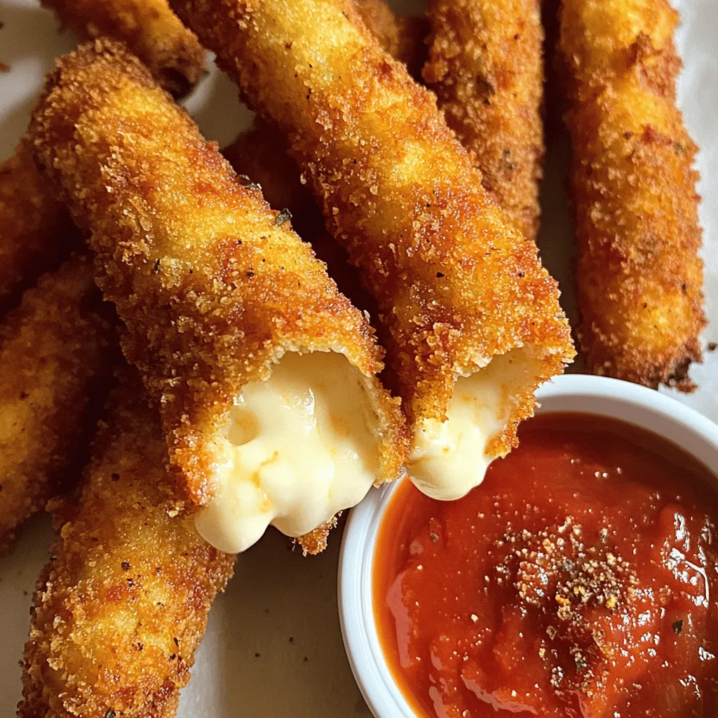 Für meine leckeren Mozzarella-Sticks benötige ich folgende Hauptzutaten: - 12 String Cheese Sticks - 1 Tasse Allzweckmehl - 2 große Eier, verquirlt - 1 Tasse Paniermehl (idealerweise Panko für extra Crunch) Diese Zutaten sind einfach zu finden und machen die Sticks schön cremig und knusprig. Um den Geschmack zu verbessern, füge ich einige Gewürze hinzu: - 1 Teelöffel Knoblauchpulver - 1 Teelöffel italienische Gewürzmischung - 1/2 Teelöffel Paprika - Salz und Pfeffer nach Geschmack Diese Gewürze geben den Sticks das gewisse Etwas. Panko ist besonders wichtig. Es sorgt für eine extra knusprige Textur. Beim Einkauf achte ich auf ein paar Dinge: - Wähle frische String Cheese Sticks ohne Konservierungsstoffe. - Achte darauf, dass das Paniermehl knusprig ist. - Die Eier sollten frisch sein, um den besten Geschmack zu garantieren. Mit diesen Tipps stellst du sicher, dass deine Mozzarella-Sticks perfekt werden. Lass uns jetzt in die Zubereitung einsteigen! Zuerst schneide ich jede Mozzarella-Strecke in der Mitte durch. So erhalte ich 24 Stücke. Ich lege die Stücke auf ein Backblech mit Backpapier. Dann friere ich sie für 30 Minuten ein. Das Einfrieren hilft, dass die Käse-Sticks beim Frittieren nicht schmelzen. Während die Käse-Sticks gefrieren, richte ich meine Panierstation ein. In einer Schüssel gebe ich das Mehl. Ich würze das Mehl mit Salz und Pfeffer. In einer zweiten Schüssel verquirle ich die Eier. In der dritten Schüssel mische ich das Paniermehl mit Knoblauchpulver, italienischer Gewürzmischung und Paprika. So habe ich alles bereit, um die Käse-Sticks zu panieren. Nach dem Einfrieren nehme ich die Käse-Sticks heraus. Zuerst dippe ich jeden Stick in das Mehl. Ich schüttle überschüssiges Mehl ab. Dann tauche ich den Stick in die verquirlten Eier. Zuletzt rolle ich ihn in die Paniermehlmischung und drücke leicht, damit die Brösel gut haften. Ich lege die panierten Sticks wieder auf das Backblech. Danach heize ich meinen Air-Fryer auf 200°C vor. Ich sprühe den Korb leicht mit Kochspray ein. Dann lege ich eine Charge Mozzarella-Sticks in den Korb. Ich achte darauf, sie nicht zu überfüllen. Ich frittiere die Mozzarella-Sticks für 6 bis 8 Minuten. Sie sollten goldbraun und knusprig sein. Ich schüttle den Korb vorsichtig oder wende die Sticks zur Halbzeit. Nach dem Garen lasse ich die Sticks kurz abkühlen. Dann serviere ich sie mit Marinara-Sauce zum Dippen. Um perfekte, knusprige Mozzarella-Sticks zu machen, gibt es ein paar Tricks. Zuerst frieren Sie die Käse-Sticks gut ein. Das sorgt dafür, dass der Käse beim Frittieren nicht ausläuft. Eine gute Zeit sind 30 Minuten. Die Panade ist auch wichtig. Verwenden Sie Panko statt normalem Paniermehl. Panko macht die Sticks viel knuspriger. Mischen Sie das Paniermehl mit Knoblauchpulver, italienischen Gewürzen und Paprika für mehr Geschmack. Sprayen Sie den Air-Fryer-Korb leicht mit Kochspray. Das hilft, dass die Sticks nicht kleben. Frittieren Sie die Mozzarella-Sticks in kleinen Mengen. So garen sie gleichmäßig und werden schön knusprig. Ein häufiger Fehler ist, die Sticks nicht genug zu kühlen. Wenn sie zu warm sind, schmelzen sie schnell und werden matschig. Achten Sie darauf, sie gut einzufrieren, bevor Sie sie frittieren. Ein weiterer Fehler ist, den Air-Fryer nicht vorzuheizen. Das Vorheizen sorgt für eine gleichmäßige Wärmeverteilung. So werden die Sticks von außen knusprig und von innen schmelzig. Vermeiden Sie auch, die Sticks zu überfüllen. Wenn Sie zu viele auf einmal frittieren, werden sie nicht gleichmäßig gar. Legen Sie nur eine Schicht in den Korb. Für die besten Ergebnisse brauchen Sie einige Küchenhelfer. Ein guter Air-Fryer macht einen großen Unterschied. Achten Sie darauf, dass er genügend Platz für die Sticks hat. Eine Panierstation ist ebenfalls nützlich. Verwenden Sie drei Schüsseln, eine für Mehl, eine für Eier und eine für die Panade. So geht die Panierung schnell und einfach. Ein Sprühgerät für Öl ist hilfreich. Damit können Sie die Sticks leicht besprühen, um die knusprige Textur zu erzielen. Ein Backblech mit Backpapier für die Kühlung der Sticks vor dem Frittieren ist auch sinnvoll. {{image_4}} Für einen extra Kick können Sie Würze hinzufügen. Mischen Sie etwas Cayennepfeffer und Chili-Pulver in die Paniermehlmischung. Dies gibt den Mozzarella-Sticks mehr Geschmack und macht sie aufregender. Sie können auch etwas geriebenen Parmesan für mehr Tiefe hinzufügen. Probieren Sie es aus! Wenn Sie nach einer vegetarischen Option suchen, können Sie Zucchini oder Auberginen verwenden. Schneiden Sie diese in Sticks und folgen Sie dann dem gleichen Panierprozess. Sie erhalten einen tollen Snack, der auch Gemüse enthält. Diese Alternativen sind leicht und lecker. Dips machen alles besser! Marinara-Sauce ist klassisch, aber versuchen Sie auch Knoblauchmayonnaise oder scharfe Salsa. Für etwas Frisches, eine Avocado-Creme ist toll. Diese Dips ergänzen die knusprigen Mozzarella-Sticks perfekt. Sie bringen neue Aromen und Texturen auf den Tisch. Wenn Sie einige Mozzarella-Sticks übrig haben, lagern Sie sie in einem luftdichten Behälter. Stellen Sie sicher, dass sie vollständig abgekühlt sind, bevor Sie sie einlagern. So bleibt der Geschmack frisch und die Textur gut. Legen Sie ein Stück Küchenpapier in den Behälter, um Feuchtigkeit aufzusaugen. Das hilft, die Sticks knusprig zu halten. Um Mozzarella-Sticks einzufrieren, legen Sie sie nach dem Panieren auf ein Backblech und frieren Sie sie ein, bis sie fest sind. Danach können Sie sie in einen Gefrierbeutel geben. So bleiben sie bis zu drei Monate haltbar. Zum Aufwärmen heizen Sie den Air-Fryer auf 200 °C vor. Frittieren Sie die gefrorenen Sticks für etwa 8-10 Minuten, bis sie goldbraun sind. Die frisch zubereiteten Mozzarella-Sticks halten sich im Kühlschrank etwa drei Tage. Achten Sie darauf, sie gut abzudecken. Wenn Sie sie länger aufbewahren möchten, frieren Sie sie ein, wie oben beschrieben. Vermeiden Sie es, die Sticks mehrmals aufzuwärmen, da das die Qualität beeinträchtigen kann. So genießen Sie auch nach ein paar Tagen noch leckere Snacks! Die Mozzarella-Sticks müssen etwa 6 bis 8 Minuten im Air Fryer bleiben. Sie sollten goldbraun und knusprig sein, wenn sie fertig sind. Um sicherzustellen, dass sie gleichmäßig garen, schüttle den Korb oder wende die Sticks nach der Hälfte der Zeit. Diese kurze Garzeit macht sie besonders schnell und einfach. Ja, du kannst gefrorene Mozzarella-Sticks verwenden. Wenn du die Sticks direkt aus dem Gefrierfach nimmst, musst du die Garzeit um ein paar Minuten verlängern. Sie sind eine tolle Option, wenn du keine Zeit hast, sie selbst zuzubereiten. Achte darauf, die Sticks gleichmäßig im Korb zu verteilen. Ja, es gibt gesündere Alternativen zu Paniermehl. Du kannst gemahlene Mandeln oder Haferflocken verwenden. Diese Optionen geben den Mozzarella-Sticks einen anderen, aber leckeren Geschmack. Sie bieten auch mehr Nährstoffe. Zudem kannst du auch Panko verwenden, um extra Crunch hinzuzufügen, was eine gute Balance zwischen Geschmack und Gesundheit bietet. Wir haben gelernt, dass frische Zutaten und die richtige Technik große Unterschiede machen. Die Schritt-für-Schritt-Anleitung hilft, perfekte Mozzarella-Sticks zu erstellen. Tipps sorgen für knusprige Ergebnisse und vermeiden häufige Fehler. Variationen wie würzige Alternativen bereichern dein Snack-Erlebnis. Achte auf die richtige Lagerung, um alles frisch zu halten. Insgesamt sind wenige Schritte nötig, um köstliche Snacks zu genießen. Probiere es aus und entdecke deinen neuen Lieblingssnack!