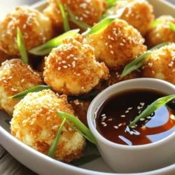 Für die Crispy Sesame Cauliflower Bites brauchen Sie: - 1 mittelgroßer Blumenkohl, in Röschen zerteilt - 240 ml Weizenmehl - 240 ml Wasser - 1 Teelöffel Knoblauchpulver - 1 Teelöffel Zwiebelpulver - 1 Teelöffel Salz - 1/2 Teelöffel schwarzer Pfeffer - 1/2 Teelöffel Chili-Pulver (optional) - 100 g Panko-Semmelbrösel - 30 g Sesamsamen - 30 ml Sesamöl - 30 ml Sojasauce - 15 ml Honig oder Ahornsirup - Frisch gehackte Frühlingszwiebeln (zum Garnieren) - Zusätzliche Sesamsamen (zum Garnieren) Die Hauptzutat ist Blumenkohl. Er bringt eine tolle Textur und Nährstoffe. Weizenmehl und Wasser bilden den Teig. Dieser Teig hilft, die Röschen knusprig zu machen. Panko-Semmelbrösel sorgen für eine knusprige Außenschicht. Sesamsamen fügen Geschmack und Crunch hinzu. Sesamöl bringt ein nussiges Aroma. Sojasauce und Honig verleihen der Dip-Sauce Süße und Umami. Wenn Sie glutenfrei sind, verwenden Sie glutenfreies Mehl. Für vegane Optionen ersetzen Sie Honig durch Ahornsirup. Sie können auch Kokosnuss- oder Mandelmilch anstelle von Wasser nutzen. Wenn Sie keine Panko-Semmelbrösel finden, verwenden Sie normale Semmelbrösel. Achten Sie darauf, dass alle Produkte für Ihre speziellen diätetischen Bedürfnisse geeignet sind. Heize deinen Ofen auf 220°C vor. Lege ein Backblech mit Backpapier aus. So bleibt der Blumenkohl nicht kleben. Das Backpapier sorgt für eine einfache Reinigung. In einer großen Schüssel mische das Weizenmehl mit dem Wasser. Füge das Knoblauchpulver, Zwiebelpulver, Salz, schwarzen Pfeffer und optional Chili-Pulver hinzu. Rühre alles gut um, bis der Teig glatt ist. Du willst eine homogene Masse, die die Röschen gut umhüllt. Tauche jedes Blumenkohlröschen in den Teig. Achte darauf, dass es gleichmäßig bedeckt ist. Lass den überschüssigen Teig abtropfen. Mische die Panko-Semmelbrösel mit den Sesamsamen in einer separaten Schüssel. Wende die umhüllten Röschen in der Semmelbröselmischung. Drücke leicht, damit die Panade gut haftet. Platziere die panierten Röschen auf dem Backblech. Träufle leicht Sesamöl darüber. Backe die Röschen 25-30 Minuten, bis sie goldbraun und knusprig sind. Wende sie einmal während des Backens für eine gleichmäßige Bräunung. Um die perfekte Panade zu erreichen, achte auf die Konsistenz des Teigs. Er sollte glatt sein, damit er gut haftet. Die Blumenkohlröschen müssen gleichmäßig in den Teig getaucht werden. Lass den überschüssigen Teig abtropfen, bevor du die Röschen in die Panko-Semmelbrösel tauchst. Die Mischung aus Panko und Sesamsamen gibt dem Blumenkohl den extra Crunch. Drücke die Brösel leicht an, damit sie besser haften. Ein häufiger Fehler ist, die Röschen zu dicht auf das Backblech zu legen. Dies verhindert eine gleichmäßige Bräunung. Eine andere Falle ist, das Backblech nicht vorzuheizen. Ein heißes Blech sorgt für die richtige Textur. Wende die Röschen während des Backens, damit sie überall goldbraun werden. Achte darauf, dass du die Backzeit einhältst. Zu langes Backen macht die Bisse trocken. Serviere die knusprigen Blumenkohlbisse heiß mit einer Sojasauce, die mit Honig oder Ahornsirup gemischt ist. Dies gibt einen tollen süßen und salzigen Kontrast. Du kannst auch frische Frühlingszwiebeln und zusätzliche Sesamsamen als Garnierung verwenden. Diese sorgen für einen schönen Look und zusätzlichen Geschmack. Als Beilage passen frische Gemüsesticks oder ein grüner Salat gut dazu. {{image_4}} Du kannst die Aromen deiner Crispy Sesame Cauliflower Bites leicht verändern. Füge zum Beispiel Paprika oder Kreuzkümmel hinzu. Diese Gewürze bringen eine neue Geschmackstiefe. Für etwas mehr Schärfe, probiere geräucherten Paprika oder Cayennepfeffer. Wenn du die Bisse asiatisch magst, füge Ingwer oder Limettensaft hinzu. Du wirst überrascht sein, wie viel Vielfalt du schaffen kannst. Wenn du eine vegane Variante suchst, ersetze den Honig durch Agavendicksaft. Das macht die Bisse süß und bleibt pflanzlich. Für eine glutenfreie Option, nutze glutenfreies Mehl anstelle von Weizenmehl. So wird das Rezept für viele Menschen zugänglich. Achte darauf, auch glutenfreie Panko-Semmelbrösel zu verwenden. Diese knusprigen Blumenkohlbisse passen perfekt zu vielen Beilagen. Du kannst sie mit einem frischen Salat servieren. Ein Gurkensalat mit Sesamöl und Sojasauce ergänzt den Snack gut. Auch Reisgerichte sind eine tolle Ergänzung. Probiere sie als Teil eines asiatischen Buffets. Sie sind ein Hit bei jedem Essen! Um die knusprigen Blumenkohlbisse frisch zu halten, sollten Sie sie in einem luftdichten Behälter aufbewahren. Lassen Sie die Bisse nach dem Backen zuerst abkühlen. Wenn sie warm sind, entstehen Dämpfe, die die Bisse weich machen. Legen Sie ein Stück Backpapier zwischen die Bisse, damit sie nicht aneinander kleben. Um die Bisse erneut aufzuwärmen, heizen Sie den Ofen auf 180°C vor. Legen Sie die Bisse auf ein Backblech und backen Sie sie für etwa 10 Minuten. Das sorgt dafür, dass sie wieder knusprig werden. Mikro- oder Heißluftfritteusen sind auch gute Optionen, um die Bisse warm zu machen. Im Kühlschrank halten die Blumenkohlbisse etwa 3 bis 4 Tage. Achten Sie darauf, sie gut zu verpacken. Im Gefrierfach sind sie bis zu 2 Monate haltbar. Frieren Sie die Bisse in einer einzelnen Schicht ein, um ein Zusammenkleben zu vermeiden. Nach dem Einfrieren können Sie sie direkt im Ofen aufwärmen, ohne sie vorher auftauen zu müssen. Du kannst die Blumenkohlbisse bis zu drei Tage im Kühlschrank aufbewahren. Stelle sicher, dass du sie in einem luftdichten Behälter lagerst. So bleiben sie frisch und knusprig. Wenn du sie länger aufbewahren möchtest, friere sie ein. So bleiben sie bis zu drei Monate haltbar. Ja, du kannst das Rezept ganz einfach verdoppeln oder halbieren. Wenn du mehr Bisse machen möchtest, verdopple einfach alle Zutaten. Achte darauf, dass du genügend Platz im Ofen hast. Halbiere die Zutaten, wenn du weniger Bisse zubereiten möchtest. So passt es perfekt zu deiner Gästezahl. Um die Bisse für eine Party vorzubereiten, kannst du sie im Voraus panieren. Bereite die Röschen bis zur Backzeit vor und lagere sie im Kühlschrank. So sparst du Zeit während der Party. Du kannst sie auch in großen Mengen backen und dann warm servieren. Denke daran, die Dip-Sauce ebenfalls vorzubereiten, um alles einfacher zu machen. Dieser Artikel hat die wichtigsten Zutaten und Schritte für Blumenkohlbisse erklärt. Ich habe Tipps gegeben, um die Panade perfekt zu machen, und verschiedene Variationen vorgestellt. Zudem habe ich die besten Aufbewahrungshinweise genannt. Blumenkohlbisse sind einfach zuzubereiten und passen gut zu vielen Gerichten. Mit diesen Informationen kannst du tolle Snacks kreieren. Jetzt liegt es an dir, diese Bisse auszuprobieren und deine eigenen Variationen zu entdecken!