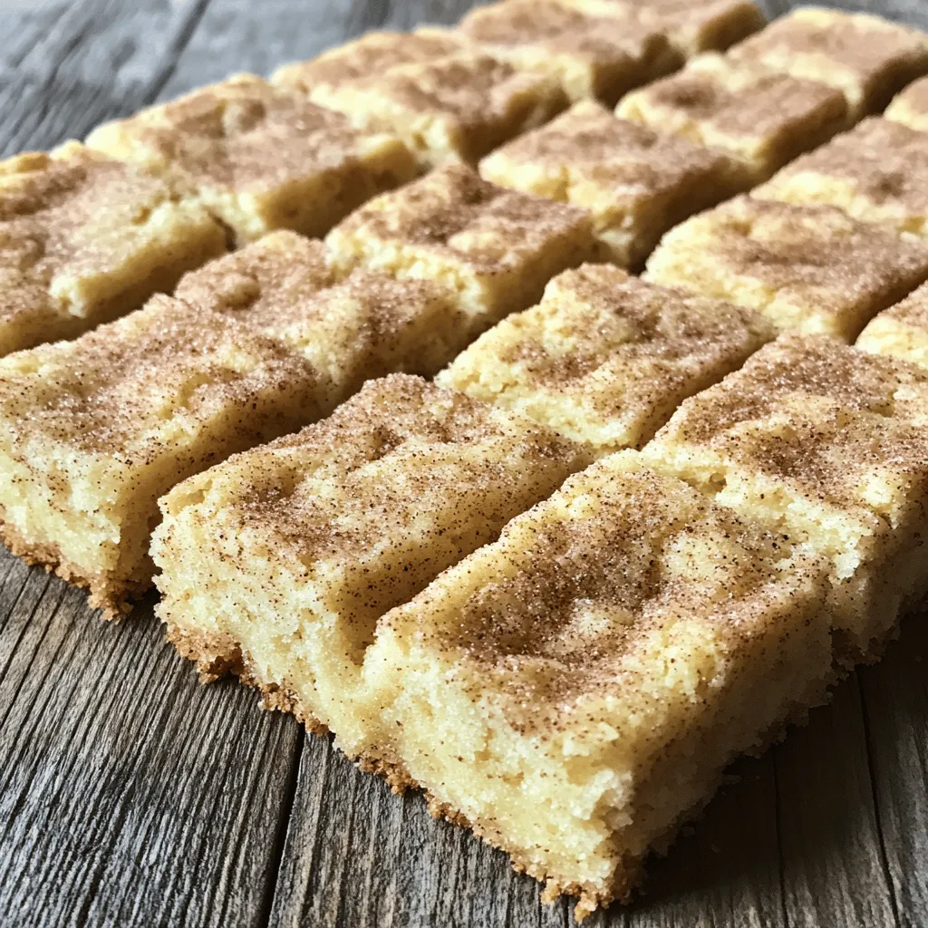 Um Kauzige Snickerdoodle-Kekse-Bars zu machen, brauchst du diese Zutaten: - 1 Tasse ungesalzene Butter, zimmerwarm - 1 Tasse kristallzucker - 1 Tasse brauner Zucker, gepackt - 2 große Eier - 2 Teelöffel Vanilleextrakt - 3 Tassen Weizenmehl - 2 Teelöffel Weinstein - 1 Teelöffel Backnatron - ½ Teelöffel Salz - 2 Esslöffel Zimtzucker (1 Esslöffel Zimt mit 3 Esslöffeln Zucker) Diese Zutaten sorgen für den klassischen Geschmack von Snickerdoodles. Die Buttermischung macht die Bars weich. Der Zimt bringt eine warme Note. Wenn du etwas Abwechslung willst, kannst du folgende Zutaten hinzufügen: - Schokoladenstückchen - Gehackte Nüsse - Karamellstückchen Diese Zutaten geben deinen Bars einen neuen Twist. Sie machen die Bars noch schmackhafter und interessanter. Weinstein ist wichtig für die perfekte Textur der Bars. Er hilft, die Kekse weich und chewy zu machen. Wenn du keinen Weinstein hast, kannst du auch Backpulver verwenden. Aber die Bars werden dann anders. Sie sind nicht ganz so fluffig wie mit Weinstein. Heize deinen Ofen auf 175°C (350°F) vor. Fette eine Backform mit den Maßen 23x33 cm (9x13 Zoll ein). Die richtige Temperatur ist wichtig für die perfekte Konsistenz der Kekse. Nimm eine große Schüssel. Gib die zimmerwarme Butter, den kristallzucker und den braunen Zucker hinein. Mixe alles mit einem Handmixer. Rühre es etwa 3 bis 5 Minuten lang, bis die Mischung leicht und fluffig ist. Das macht die Bars weich und lecker. In einer anderen Schüssel vermische das Weizenmehl, den Weinstein, das Backnatron und das Salz. Füge diese trockenen Zutaten nach und nach zur Butter-Zucker-Mischung hinzu. Rühre vorsichtig, bis alles gemischt ist. Achte darauf, nicht zu lange zu rühren. So bleiben die Kekse zart. Verteile den Keksteig gleichmäßig in der Backform. Glätte die Oberfläche mit einem Spatel. Streue die Zimtzucker-Mischung gleichmäßig darüber. Backe die Bars für 20 bis 25 Minuten, bis die Ränder goldbraun sind. Benutze einen Zahnstocher, um die Mitte zu testen. Lass die Bars 10 Minuten in der Form abkühlen. Danach kannst du sie vorsichtig auf ein Kuchengitter legen. Schneide sie in Quadrate oder Rechtecke, wenn sie ganz abgekühlt sind. Jetzt kannst du sie genießen! Um die perfekte chewy Konsistenz zu erreichen, achte auf die Butter. Sie sollte weich, aber nicht schmelzend sein. Wenn du die Butter zu lange rührst, wird der Teig zu luftig. Das magst du nicht. Rühre nur, bis alles gut vermischt ist. Verwende auch die richtige Menge Weizenmehl. Zu viel Mehl macht die Bars trocken. Ein häufiger Fehler ist, den Teig zu lange zu mischen. Das kann die Konsistenz ruinieren. Ein weiterer Fehler ist, die Bars zu lange zu backen. Überprüfe sie nach 20 Minuten. Sie sollten goldbraun an den Rändern sein, aber die Mitte muss noch weich sein. Das ist der Schlüssel zu einem saftigen Snack! Für das Backen von Snickerdoodle-Bars benötigst du einige einfache Werkzeuge: - Eine große Rührschüssel - Einen Handmixer oder eine Küchenmaschine - Ein Backblech (23x33 cm) - Ein Spatel zum Glätten des Teigs - Ein Kuchengitter zum Abkühlen Mit diesen Utensilien kannst du schnell und einfach die besten Snickerdoodle-Bars zaubern! {{image_4}} Du kannst deine Snickerdoodle Cookie Bars ganz leicht anpassen. Füge Nüsse hinzu, um Crunch zu bekommen. Walnüsse oder Pekannüsse passen gut. Wenn du Schokolade magst, mische Schokoladenstückchen unter den Teig. Dunkle oder Milchschokolade sind beide lecker. Diese Zutaten bringen neuen Geschmack und Textur. Wenn du auf Zucker verzichten willst, gibt es Alternativen. Honig oder Ahornsirup sind süß und gesund. Achte darauf, die Menge anzupassen. Du kannst auch Stevia oder Erythrit verwenden. Diese Süßstoffe haben weniger Kalorien und einen geringen Einfluss auf den Blutzucker. Experimentiere, um deinen perfekten Geschmack zu finden. Für eine vegane Version verwende pflanzliche Butter und Leinsamen statt Eier. Mische einen Esslöffel Leinsamen mit drei Esslöffeln Wasser. Lass die Mischung ein paar Minuten ruhen, dann benutze sie wie ein Ei. Für glutenfreie Bars kannst du glutenfreies Mehl verwenden. Diese Anpassungen machen deine Bars für viele Menschen geeignet. Sie sind lecker und einfach zu machen! Um die Kauzigen Snickerdoodle Cookie Bars frisch zu halten, lagere sie in einem luftdichten Behälter. Dies schützt sie vor Feuchtigkeit und hält sie weich. Du kannst auch ein Stück Brot in den Behälter legen. Das Brot hilft, die Feuchtigkeit zu halten. Stelle sicher, dass die Bars vollständig abgekühlt sind, bevor du sie lagerst. So vermeidest du, dass sie matschig werden. Wenn du die Bars länger aufbewahren möchtest, kannst du sie einfrieren. Schneide die Bars in Stücke und lege sie in einen gefrierfesten Beutel. Entferne so viel Luft wie möglich, bevor du sie verschließt. So bleiben sie bis zu drei Monate frisch. Zum Auftauen, lasse die Bars einfach bei Raumtemperatur stehen oder erwärme sie kurz in der Mikrowelle. In einem luftdichten Behälter bleiben die Snickerdoodle Cookie Bars etwa eine Woche frisch. Wenn du sie im Kühlschrank lagerst, können sie bis zu zwei Wochen halten. Achte darauf, dass sie gut verpackt sind, damit keine anderen Gerüche eindringen. Wenn du die Bars gefroren hast, genieße sie innerhalb von drei Monaten für den besten Geschmack. Um die Bars noch köstlicher zu gestalten, gibt es viele Optionen. Fügen Sie Nüsse wie Walnüsse oder Pekannüsse hinzu. Diese geben einen tollen Crunch. Schokoladenstückchen sind auch eine gute Wahl. Sie schmelzen beim Backen und sorgen für eine süße Note. Für eine besondere Note können Sie auch Karamellstücke einstreuen. Experimentieren Sie mit verschiedenen Gewürzen wie Muskatnuss oder Ingwer. Das bringt neue Geschmäcker in die Bars. Ja, Sie können die Mengen der Zutaten leicht anpassen. Möchten Sie weniger Bars? Reduzieren Sie die Zutaten einfach um die Hälfte. Für eine größere Menge verdoppeln Sie alles. Achten Sie darauf, das Verhältnis zwischen trockenen und feuchten Zutaten beizubehalten. Das sorgt für die perfekte Konsistenz. Sie können auch die Zuckermenge anpassen, um den Geschmack zu ändern. Mehr Zucker macht die Bars süßer, weniger macht sie weniger süß. Wenn die Bars zu trocken oder fest sind, gibt es Lösungen. Überprüfen Sie die Backzeit. Zu langes Backen macht die Bars trocken. Achten Sie darauf, sie rechtzeitig aus dem Ofen zu nehmen. Wenn die Bars schon abgekühlt sind, können Sie sie mit einer Glasur oder Sahne servieren. Das hilft, die Feuchtigkeit zurückzubringen. Für das nächste Mal können Sie auch etwas mehr Butter oder Eier verwenden. Das macht die Konsistenz weicher. In diesem Blogbeitrag haben wir die besten Zutaten für Kauzige Snickerdoodle-Kekse-Bars besprochen. Ich habe eine Schritt-für-Schritt-Anleitung zum Backen und Tipps für perfekte Kekse gegeben. Auch Variationen wie vegane Optionen wurden behandelt. Denke daran, die Kekse richtig zu lagern, damit sie frisch bleiben. Mit diesen Informationen kannst du großartige Kekse backen. Probiere die Tipps aus und genieße deine leckeren Bars!