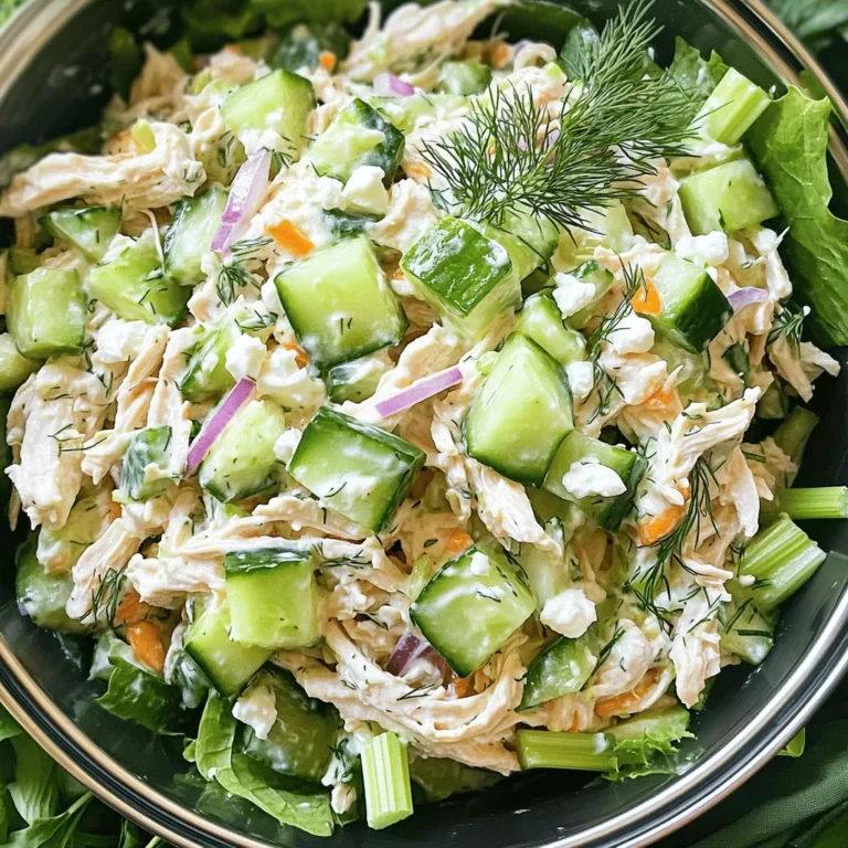 - 2 Tassen gekochtes Hühnchen, zerrupft - 1 Tasse griechischer Joghurt, natur - 1/4 Tasse Mayonnaise Ich starte mit gekochtem Hühnchen. Es ist die Hauptzutat und sorgt für viel Geschmack. Ich empfehle, Hühnchen zu verwenden, das bereits zubereitet ist. Du kannst es auch selbst kochen. Dann kommt der griechische Joghurt. Er macht den Salat cremig und gibt ihm einen tollen Geschmack. Die Mayonnaise fügt eine zusätzliche cremige Note hinzu und macht alles noch leckerer. - 1/2 Tasse Sellerie, fein gehackt - 1/4 Tasse rote Zwiebel, fein gehackt - 1/2 Tasse Gurke, gewürfelt - 1 Esslöffel frischer Dill, gehackt - 2 Esslöffel Zitronensaft - Salz und Pfeffer nach Geschmack Gemüse bringt Frische in den Salat. Sellerie gibt einen tollen Crunch, während die rote Zwiebel und Gurke für einen frischen Geschmack sorgen. Frischer Dill ist ein Muss, er verleiht dem Salat ein schönes Aroma. Zitronensaft sorgt für eine spritzige Note, die alles aufhellt. Salz und Pfeffer runden den Geschmack ab. - 1/4 Tasse Feta-Käse, zerbröselt - 1/4 Tasse Walnüsse, gehackt Feta-Käse ist eine tolle Ergänzung, die dem Salat einen salzigen Geschmack verleiht. Walnüsse bringen einen knusprigen Biss und eine nussige Note mit. Du kannst sie hinzufügen, wenn du magst. Sie machen den Salat noch interessanter und leckerer. Beginne mit einer großen Rührschüssel. Füge das gekochte, zerrupfte Hühnchen hinzu. Dann gib den griechischen Joghurt und die Mayonnaise dazu. Rühre alles gut um. Achte darauf, dass das Hühnchen gleichmäßig mit der Mischung bedeckt ist. Jetzt ist es Zeit, das Gemüse hinzuzufügen. Nimm den fein gehackten Sellerie, die rote Zwiebel und die gewürfelte Gurke. Rühre vorsichtig, damit alles gut verteilt ist. Jetzt kommt der aufregende Teil. Mische den zerbröselten Feta-Käse und den frischen Dill unter die Mischung. Das gibt dem Salat einen tollen Geschmack. Beträufle den Salat mit frischem Zitronensaft. Würze mit Salz und Pfeffer nach deinem Geschmack. Wenn du magst, kannst du auch gehackte Walnüsse hinzufügen, um einen knusprigen Biss zu bekommen. Lass den Salat mindestens 30 Minuten im Kühlschrank ruhen. So können sich die Aromen gut entfalten. Serviere den kühlen Salat auf einem Bett aus gemischten Blättern. Das sieht schön aus! Du kannst den Salat auch in Wraps füllen oder mit Vollkorncrackern genießen. So hast du viele leckere Möglichkeiten. Um die perfekte Konsistenz für deinen griechischer Joghurt Hühnchensalat zu erreichen, wähle hochwertigen griechischen Joghurt. Er sollte cremig und dick sein. Verwende auch gleichmäßige Mengen der anderen Zutaten. Das sorgt dafür, dass alles gut zusammenpasst. Ein häufiger Fehler ist, zu viel Salz oder Zitrone zu verwenden. Das kann den Geschmack überdecken. Achte darauf, vorsichtig zu würzen. Ein weiterer Fehler ist übermäßiges Mischen. So zerdrückst du die Zutaten. Mische einfach sanft, um die Textur zu bewahren. Um die Aromen zu intensivieren, lasse den Salat nach der Zubereitung ruhen. Eine Kühlzeit von mindestens 30 Minuten hilft, die Geschmäcker zu verbinden. Du kannst auch frische Kräuter wie Basilikum oder Petersilie hinzufügen. Diese Kombination bringt frische Aromen in dein Gericht. {{image_4}} Für eine leichtere Version können Sie Hühnchen durch Tofu ersetzen. Der Salat bleibt dann frisch und lecker. Eine gute Wahl sind auch Kichererbsen. Diese sind nahrhaft und geben einen tollen Biss. Statt Mayonnaise können Sie mehr Joghurt verwenden. Das senkt die Kalorien und macht den Salat cremig. Eine andere Option ist Avocado, die auch gesunde Fette bringt. Fügen Sie ein paar Oliven hinzu, um mediterranes Flair zu bekommen. Sie bringen einen salzigen Geschmack und passen gut zu Feta. Probieren Sie auch andere Käsesorten aus. Ziegenkäse kann eine würzige Note bringen. Cheddar kann ebenfalls eine interessante Wendung bieten. Im Frühling sind Spargel und Radieschen frisch und lecker. Diese können dem Salat eine knackige Textur verleihen. Im Sommer sind Tomaten und Paprika perfekt. Diese Zutaten bringen Farbe und Süße in den Salat. Im Herbst können Sie Kürbiswürfel hinzufügen. Sie sorgen für einen süßen Geschmack und sind nahrhaft. Im Winter sind Wurzelgemüse wie Karotten ideal. Sie sind herzhaft und füllen den Salat gut aus. Um griechischen Joghurt-Hühnchensalat frisch zu halten, wähle das richtige Behältnis. Ein luftdicht verschlossenes Glas oder eine Plastikschüssel ist ideal. So bleibt der Salat länger knackig. Die Haltbarkeit des Salats beträgt etwa drei bis fünf Tage im Kühlschrank. Achte darauf, ihn gut zu kühlen. Wenn du ihn länger aufbewahren möchtest, solltest du auf das Einfrieren umsteigen. Wenn du den Salat einfrieren möchtest, packe ihn in Portionen. Verwende luftdichte Behälter oder Gefrierbeutel. So sparst du Platz und machst das Auftauen einfacher. Beim Auftauen nimm den Salat einfach aus dem Gefrierfach. Lass ihn im Kühlschrank auftauen, um die Textur zu erhalten. Vor dem Servieren kannst du ihn nochmal gut durchmischen. Resten des Hühnchensalats sind vielseitig. Du kannst sie in einem Wrap genießen oder auf einem Sandwich verwenden. Eine kreative Idee ist, den Salat in eine gefüllte Paprika zu geben. So hast du eine leckere und bunte Mahlzeit. Auch als Füllung für Omeletts ist er eine tolle Wahl. Der griechische Joghurt-Hühnchensalat bleibt im Kühlschrank etwa 3 bis 5 Tage frisch. Achte darauf, ihn in einem luftdichten Behälter aufzubewahren. So bleibt er länger gut. Es ist wichtig, den Salat nicht zu lange stehen zu lassen. Überprüfe die Zutaten täglich, um sicherzustellen, dass sie frisch bleiben. Ja, du kannst den Salat im Voraus zubereiten. Er schmeckt sogar besser, wenn er etwas Zeit hat, um zu ziehen. Bereite ihn am Vorabend vor, damit die Aromen gut durchziehen. Lagere ihn dann im Kühlschrank. Wenn du ihn servierst, kannst du frische Zutaten wie Gurken oder Walnüsse hinzufügen. Das gibt dem Salat zusätzlichen Crunch. Du kannst Hühnchen durch Kichererbsen oder Tofu ersetzen, um eine vegane Option zu machen. Diese Alternativen sind proteinreich und sehr lecker. Auch gegrillte Paprika oder Avocado passen gut in den Salat. Achte darauf, die Konsistenz und den Geschmack anzupassen, je nach dem, was du verwendest. So bleibt der Salat frisch und interessant. Zusammenfassend haben wir alles Wichtige für einen köstlichen griechischen Joghurt-Hühnchensalat besprochen. Wir haben die Hauptzutaten, die Zubereitung sowie Tipps zur Lagerung behandelt. Experimentiere mit Variationen, um ihn spannend zu halten. Denke daran, Fehler wie zu viel Salz zu vermeiden. Dieser Salat bleibt frisch und lecker, wenn du die richtigen Lagerungshinweise befolgst. Nutze die Rezepte mit Resten für kreative neue Gerichte. Viel Spaß beim Ausprobieren!