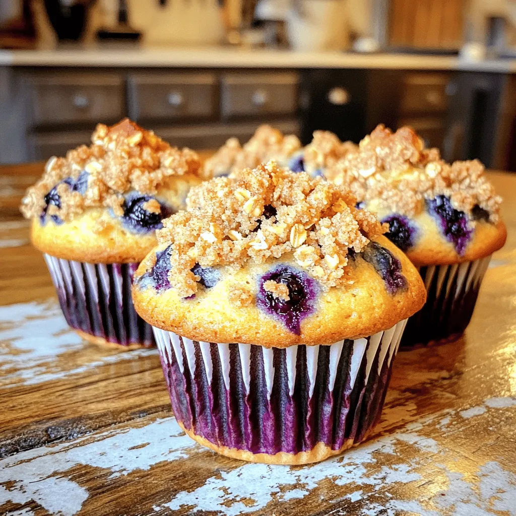 Für die Muffins benötigen Sie: - 1 Tasse frische Blaubeeren (oder gefrorene) - 2 Tassen Weizenmehl - 1 Esslöffel Backpulver - ½ Teelöffel Salz - ½ Teelöffel Natron - ¾ Tasse Zucker - 1 großes Ei - 1 Tasse Buttermilch (oder Milch mit Essig) - ½ Tasse geschmolzene Butter - 1 Teelöffel Vanilleextrakt Diese Zutaten sind einfach zu finden. Achten Sie darauf, frische Blaubeeren zu wählen. Sie geben den Muffins ein fruchtiges Aroma. Für den leckeren Streuselbelag benötigen Sie: - ½ Tasse Haferflocken - ⅓ Tasse brauner Zucker - ¼ Tasse Weizenmehl - ¼ Tasse weiche Butter - 1 Teelöffel Zimt Die Streusel geben den Muffins eine knusprige Textur. Sie sind einfach zu machen und schmecken fantastisch. Wählen Sie reife Blaubeeren für den besten Geschmack. Hier sind einige Tipps: - Achten Sie auf eine tiefblaue Farbe. - Die Beeren sollten fest und prall sein. - Vermeiden Sie zerdrückte oder matschige Beeren. - Frische Blaubeeren haben einen süßen Duft. Wenn frische Blaubeeren nicht verfügbar sind, verwenden Sie gefrorene. Sie sind oft gleich gut. Heize deinen Ofen auf 190°C vor. Nimm ein Muffinblech und lege Papierförmchen hinein. Alternativ fette das Blech leicht ein. So bleiben die Muffins nicht kleben und lassen sich gut herausnehmen. In einer mittelgroßen Schüssel mische das Weizenmehl, Backpulver, Salz und Natron gründlich. Stelle diese Mischung beiseite. In einer großen Schüssel vermenge die geschmolzene Butter, Zucker und das Ei. Rühre alles glatt. Füge dann die Buttermilch und den Vanilleextrakt hinzu und verrühre es vorsichtig. Jetzt gib die trockenen Zutaten nach und nach dazu. Mische nur so lange, bis kein trockenes Mehl mehr sichtbar ist. Ein klumpiger Teig ist okay. Hebe dann die Blaubeeren vorsichtig unter. In einer separaten Schüssel vermenge die Haferflocken, den braunen Zucker, das Mehl, die weiche Butter und den Zimt. Nutze eine Gabel, um alles zu einer krümeligen Masse zu mischen. Achte darauf, dass die Streusel gleichmäßig und gut vermischt sind. Teile den Muffinteig gleichmäßig auf das Muffinblech auf. Fülle jede Mulde etwa zu zwei Dritteln. Streue die Streuselmasse großzügig über jeden Muffin. Backe die Muffins für 18 bis 20 Minuten. Teste mit einem Zahnstocher, ob sie fertig sind. Wenn der Zahnstocher sauber herauskommt, sind die Muffins bereit. Lass sie dann fünf Minuten in der Form abkühlen, bevor du sie auf ein Kuchengitter umsetzt. Beim Backen von Muffins gibt es einige häufige Fehler. Ein Fehler ist, die Zutaten zu stark zu mischen. Dies kann zu dichten Muffins führen. Ein anderer Fehler ist, den Ofen nicht vorzuheizen. Dadurch backen die Muffins nicht gleichmäßig. Auch das falsche Füllen der Muffinförmchen kann Probleme verursachen. Füllen Sie die Förmchen nur bis zu zwei Dritteln voll. Das gibt den Muffins Platz zum Aufgehen. Um luftige Muffins zu bekommen, sollten Sie die Zutaten nicht übermischen. Ein klumpiger Teig ist ideal. Achten Sie darauf, die Butter nicht zu heiß zu machen. Sie sollte nur geschmolzen, aber nicht kochend sein. Verwenden Sie frische Backpulver. Altes Backpulver kann die Muffins schwer und flach machen. Auch die Temperatur der Zutaten spielt eine Rolle. Lassen Sie die Buttermilch und das Ei etwas wärmer werden, bevor Sie sie mischen. Die besten Muffins bleiben frisch, wenn Sie sie richtig lagern. Lassen Sie die Muffins zuerst auf einem Gitter auskühlen. Danach können Sie sie in einem luftdichten Behälter aufbewahren. So bleiben sie weich und lecker. Wenn Sie die Muffins länger aufbewahren möchten, frieren Sie sie ein. Wickeln Sie sie gut in Frischhaltefolie ein. So bleiben sie bis zu drei Monate frisch. {{image_4}} Du kannst die Blaubeeren ganz einfach durch andere Früchte ersetzen. Himbeeren oder Erdbeeren sind tolle Alternativen. Sie bringen frische Aromen und Farben. Wenn du Äpfel verwenden möchtest, schneide sie in kleine Stücke. Achte darauf, dass die Früchte gut verteilt sind. So schmecken alle Muffins gleich gut. Um glutenfreie Muffins zu machen, nimm einfach eine glutenfreie Mehlmischung. Diese gibt es im Supermarkt. Viele Mischungen funktionieren gut in Muffins. Achte darauf, dass du auch glutenfreies Backpulver verwendest. Die anderen Zutaten bleiben gleich. Du wirst trotzdem einen leckeren Muffin genießen. Für vegane Muffins musst du einige Zutaten ändern. Ersetze das Ei durch eine Banane oder Apfelmus. Benutze pflanzliche Milch anstelle von Buttermilch. Auch die Butter kannst du durch Kokosöl oder vegane Margarine ersetzen. So bleiben die Muffins saftig und lecker. Vegane Muffins sind eine tolle Option für alle, die keine tierischen Produkte essen. Die Muffins bleiben frisch für etwa drei Tage. Lagern Sie sie in einem luftdichten Behälter. So bleibt die Feuchtigkeit erhalten und sie trocknen nicht aus. Nach einigen Tagen können sie jedoch an Frische verlieren. Um die Muffins einzufrieren, lassen Sie sie zuerst vollständig abkühlen. Wickeln Sie sie dann einzeln in Frischhaltefolie. Legen Sie die gewickelten Muffins in einen Gefrierbeutel. Sie können sie bis zu drei Monate im Gefrierschrank aufbewahren. Zum Auftauen legen Sie sie einfach bei Raumtemperatur für eine Stunde heraus. Frische Muffins riechen lecker und sehen saftig aus. Wenn die Oberseite trocken oder brüchig ist, sind sie nicht mehr frisch. Auch ein unangenehmer Geruch kann ein Zeichen für Verderb sein. Überprüfen Sie die Muffins immer visuell und mit einem kurzen Geruchstest. Ja, gefrorene Blaubeeren sind eine tolle Option. Sie sind praktisch, wenn frische nicht verfügbar sind. Verwende sie direkt aus dem Gefrierfach. Lass sie nicht auftauen, da sie sonst matschig werden können. Achte darauf, die gefrorenen Beeren leicht in das Mehl zu wälzen. Das hilft, ein Auslaufen im Teig zu verhindern. Um den Zuckergehalt zu senken, kannst du einfach weniger Zucker verwenden. Du könntest auch einen Süßstoff wie Stevia oder Erythrit probieren. Diese Optionen haben weniger Kalorien. Eine weitere Möglichkeit ist, pürierte Bananen oder Apfelmus als Süßungsmittel zu nutzen. Diese geben auch Feuchtigkeit und einen fruchtigen Geschmack. Buttermilch hat einen höheren Säuregehalt als normale Milch. Diese Säure hilft, die Muffins locker und leicht zu machen. Normale Milch ist nicht so dickflüssig und fehlt dieser Säure. Du kannst normale Milch verwenden, indem du einen Esslöffel Essig oder Zitronensaft hinzufügst. Lass die Mischung kurz stehen, um eine Buttermilch-ähnliche Konsistenz zu erhalten. Die Zutaten und die Step-by-Step-Anleitung helfen dir, leckere Muffins zu backen. Achte auf frische Blaubeeren und die besten Methoden. Vermeide häufige Fehler, um luftige Muffins zu bekommen. Variationen machen das Rezept spannend, von glutenfrei bis vegan. Halte die Muffins frisch, indem du sie richtig lagerst. Mit diesen Tipps und Tricks hast du großen Erfolg in der Küche. Probiere die Rezepte aus und genieße jeden Bissen. Jetzt bist du bereit, in die Welt des Muffinbacks einzutauchen. Viel Spaß beim Backen!