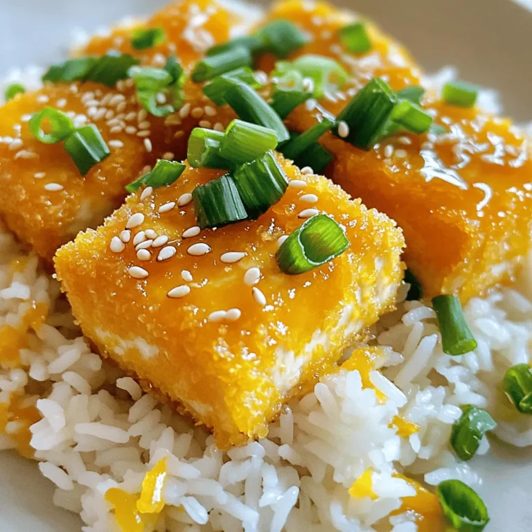 Für knusprigen Orangentofu brauchst du einige einfache Zutaten. Hier ist die Liste: - 1 Block fester Tofu, gepresst und gewürfelt - 1 Tasse Maisstärke - 2 Esslöffel Pflanzenöl (plus mehr zum Frittieren) - 1 Esslöffel frischer Ingwer, gerieben - 3 Zehen Knoblauch, fein gehackt - ½ Tasse Orangensaft (möglichst frisch gepresst) - 2 Esslöffel Sojasauce - 2 Esslöffel Reisessig - 1 Esslöffel Honig oder Agavendicksaft - 1 Esslöffel Sesamöl - 1 Teelöffel rote Pfefferflocken (nach Geschmack anpassen) Diese Zutaten bringen die Aromen perfekt zur Geltung. Die Gewürze und Öle sind wichtig für den Geschmack. Hier sind die Hauptbestandteile: - Pflanzenöl: Zum Frittieren und für die knusprige Textur. - Sesamöl: Für einen nussigen Geschmack. - Sojasauce: Fügt Umami hinzu und macht die Sauce herzhaft. - Reisessig: Bringt eine milde Säure. - Rote Pfefferflocken: Für eine leichte Schärfe. Die richtige Balance dieser Zutaten macht das Gericht besonders. Die Garnitur macht das Gericht schön und lecker. Hier sind einige Optionen: - Frühlingszwiebeln, in Scheiben geschnitten: Für Frische und Farbe. - Sesamsamen: Für einen knackigen Biss. - Frischer Koriander oder Basilikum: Für zusätzlichen Geschmack. Mit diesen Garnituren wird dein Orangentofu ein echter Hingucker! Zuerst pressen Sie den Tofu. Wickeln Sie ihn in ein Küchentuch. Legen Sie etwas Schweres darauf. So entfernen Sie die Feuchtigkeit. Lassen Sie das für 15 bis 20 Minuten. Schneiden Sie den gepressten Tofu in Würfel. Die Würfel sollten etwa 2,5 cm groß sein. Nehmen Sie eine flache Schüssel und fügen Sie Maisstärke hinzu. Würzen Sie die Stärke mit etwas Salz und Pfeffer. Wenden Sie jeden Tofu-Würfel in der Stärke. Stellen Sie sicher, dass jeder Würfel gleichmäßig bedeckt ist. Schütteln Sie die überschüssige Stärke ab. Diese Schicht macht den Tofu knusprig. Erhitzen Sie Pflanzenöl in einer großen Pfanne. Verwenden Sie mittlere Hitze. Wenn das Öl heiß ist, fügen Sie die Tofu-Würfel hinzu. Frittieren Sie die Würfel in einer einzelnen Schicht. Sie sollten 3 bis 4 Minuten pro Seite frittieren. Die Würfel sollten goldbraun und knusprig sein. Nehmen Sie die Tofu-Würfel aus der Pfanne. Lassen Sie sie auf einem Teller mit Papierhandtüchern abtropfen. Reduzieren Sie das Öl in der Pfanne. Lassen Sie etwa 1 Esslöffel Öl übrig. Fügen Sie den geriebenen Ingwer und den gehackten Knoblauch hinzu. Braten Sie alles für etwa 30 Sekunden an. Der Duft sollte sehr gut sein. Reduzieren Sie die Hitze auf mittel. Fügen Sie den frisch gepressten Orangensaft hinzu. Geben Sie auch Sojasauce, Reisessig, Honig, Sesamöl und rote Pfefferflocken dazu. Lassen Sie die Sauce 2 bis 3 Minuten köcheln. Sie sollte leicht eindicken. Legen Sie den knusprigen Tofu zurück in die Pfanne. Werfen Sie ihn vorsichtig in der Sauce. Achten Sie darauf, den Tofu nicht zu zerbrechen. Lassen Sie alles eine weitere Minute köcheln. Nehmen Sie die Pfanne vom Herd. Übertragen Sie den Orangentofu auf eine Servierplatte. Bestreuen Sie das Gericht mit geschnittenen Frühlingszwiebeln und Sesamsamen. Um die beste knusprige Textur zu erreichen, müssen Sie den Tofu gut vorbereiten. Pressen Sie den Tofu, um die Feuchtigkeit zu entfernen. Wickeln Sie ihn in ein Küchentuch und legen Sie ein schweres Objekt darauf. Lassen Sie ihn 15-20 Minuten ruhen. Verwenden Sie eine großzügige Menge Maisstärke. Wickeln Sie jeden Tofu-Würfel gut darin ein. Schütteln Sie überschüssige Stärke ab, bevor Sie frittieren. Eine heiße Öltemperatur ist wichtig. Frittieren Sie den Tofu in kleinen Chargen, damit er gleichmäßig bräunt. Ein häufiger Fehler ist zu wenig Öl. Stellen Sie sicher, dass das Öl tief genug ist, damit der Tofu schwimmt. Wenn die Tofu-Würfel zu dicht liegen, werden sie nicht knusprig. Frittieren Sie sie in einer einzigen Schicht. Frittieren Sie den Tofu nicht zu lange. 3-4 Minuten pro Seite reichen aus, um ihn goldbraun zu machen. Überfüllen Sie die Pfanne nicht, da dies die Temperatur senkt. Servieren Sie den knusprigen Orangentofu auf einem Bett aus gedämpftem Jasminreis. Das gibt einen schönen Kontrast zur knusprigen Textur. Garnieren Sie mit frischen Frühlingszwiebeln und Sesamsamen. Für mehr Farbe und Geschmack können Sie frischen Koriander oder Basilikum hinzufügen. Dies hebt das Gericht hervor und sorgt für ein tolles Aroma. {{image_4}} Wenn du eine vegetarische Variante der Sauce möchtest, ersetze den Honig. Nutze stattdessen Agavendicksaft oder Ahornsirup. Diese Alternativen geben eine süße Note, die wunderbar mit Orange harmoniert. Du kannst auch Tamari verwenden, um die Sauce glutenfrei zu machen. Diese kleinen Anpassungen machen den Geschmack genauso gut! Um dein Gericht zu bereichern, füge Gemüse hinzu. Brokkoli, Paprika oder Zuckerschoten passen perfekt. Brate das Gemüse kurz an, bevor du die Sauce hinzufügst. So bleibt es knackig und frisch. Du kannst auch Karotten in dünne Streifen schneiden. Das gibt eine schöne Farbe und Textur. Wenn du nach einer anderen Proteinquelle suchst, probiere Seitan oder Tempeh. Diese Optionen bieten eine ähnliche Textur wie Tofu. Bereite sie wie den Tofu vor. Schneide sie in Würfel und paniere sie mit Maisstärke. Diese Alternativen sind nicht nur lecker, sondern auch nahrhaft. Wenn Sie Orangentofu übrig haben, bewahren Sie ihn im Kühlschrank auf. Legen Sie die Reste in einen luftdichten Behälter. So bleibt der Tofu frisch. Er wird bei richtiger Lagerung bis zu drei Tage haltbar. Achten Sie darauf, dass die Sauce nicht zu feucht ist, um die Knusprigkeit zu bewahren. Um den Tofu wieder aufzuwärmen, nutzen Sie eine Pfanne oder den Ofen. Stellen Sie die Pfanne auf mittlere Hitze. Fügen Sie etwas Öl hinzu, um den Tofu knusprig zu machen. Erhitzen Sie ihn für einige Minuten, bis er warm ist. Im Ofen können Sie den Tofu bei 180 Grad Celsius für etwa 10 Minuten erwärmen. Dies macht ihn wieder knusprig und lecker. Für Meal Prep können Sie Tofu im Voraus zubereiten. Bereiten Sie den Tofu und die Sauce separat vor. Lagern Sie beides in eigenen Behältern. Kombinieren Sie die Zutaten erst kurz vor dem Servieren. So bleibt der Tofu knusprig. Sie können auch Gemüse oder Reis portionsweise vorbereiten. Dies macht das Essen schnell und einfach. Ja, gefrorener Tofu funktioniert gut. Er hat eine andere Textur. Diese Textur ist oft schwammiger und nimmt mehr Sauce auf. Du musst den gefrorenen Tofu aber auftauen. Lass ihn für einige Stunden im Kühlschrank. Drücke dann das Wasser heraus, um die beste Konsistenz zu erhalten. Um die Sauce weniger süß zu machen, reduziere den Honig oder Agavendicksaft. Du kannst auch mehr Sojasauce hinzufügen. Das gibt der Sauce einen salzigen Geschmack. Ein Spritzer Limettensaft kann auch helfen. Experimentiere, bis die Süße dir gefällt. Crispy Orange Tofu passt gut zu vielen Beilagen. Gedämpfter Jasminreis ist sehr beliebt. Auch gebratenes Gemüse oder ein einfacher Salat sind gute Optionen. Du kannst auch Reisnudeln oder Quinoa verwenden. Diese Beilagen ergänzen den Tofu perfekt. Ja, dieser Tofu kann glutenfrei sein. Verwende glutenfreie Sojasauce oder Tamari. Achte auch darauf, dass die anderen Zutaten glutenfrei sind. So kannst du sicher sein, dass dein Gericht für alle geeignet ist. Dieser Artikel hat die Hauptzutaten und die Zubereitung von knusprigem Orangentofu behandelt. Wir haben wichtige Tipps für die perfekte Textur geteilt und Fehler beim Frittieren vermieden. Auch vegane Änderungen und Lagerungshinweise standen im Fokus. Denken Sie daran, kreativ zu sein und mit verschiedenen Geschmäckern zu experimentieren. Kochen macht Spaß und kann jedem Gericht Leben einhauchen. Genießen Sie Ihren Orangentofu und lassen Sie ihn zu einem Liebling werden!