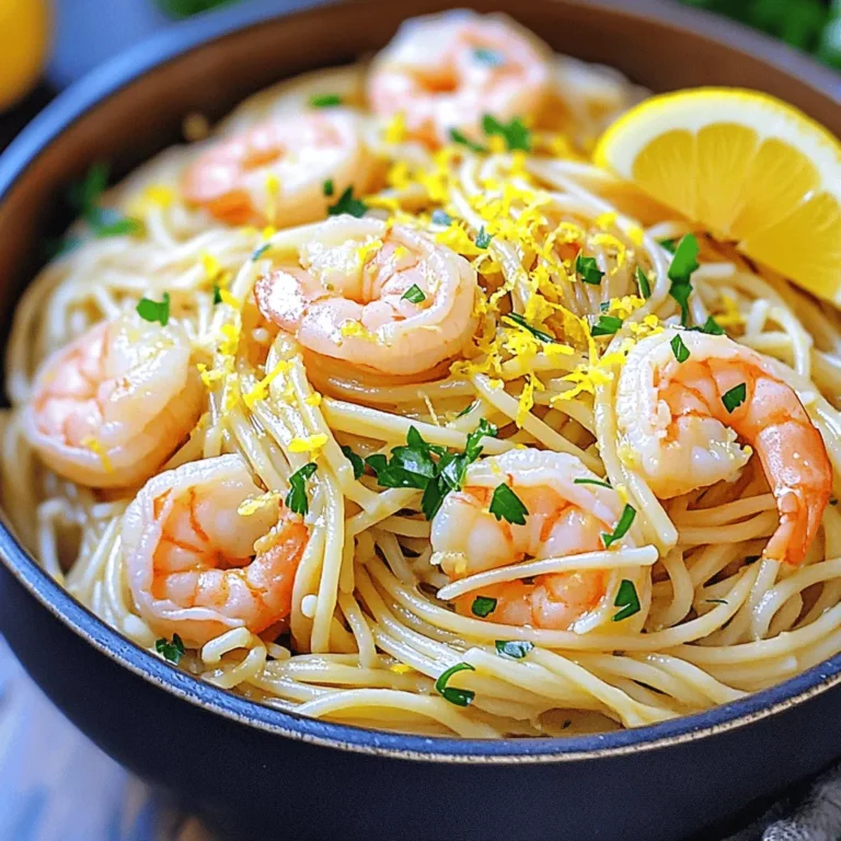 Für diese einfache und leckere Pasta benötigst du einige frische Zutaten. Hier sind die Hauptzutaten: - 225 g Spaghetti oder Linguine - 450 g große Garnelen, geschält und entdarmt - 4 Knoblauchzehen, gehackt - 60 ml Olivenöl - 60 ml frischer Zitronensaft (etwa 2 Zitronen) - Schale von 1 Zitrone - 1/4 Teelöffel rote Paprikaflocken (nach Geschmack anpassen) - Salz und Pfeffer nach Geschmack - 60 ml frische Petersilie, gehackt - Geriebener Parmesan für das Servieren (optional) Ich empfehle, Spaghetti oder Linguine zu verwenden. Beide Sorten haben eine feine Textur. Spaghetti sind lang und dünn, während Linguine etwas breiter sind. Du kannst auch andere Sorten ausprobieren, aber halte die Kochzeit im Auge. Knoblauch ist der Star in diesem Gericht. Er gibt einen starken und leckeren Geschmack. Rote Paprikaflocken bringen eine leichte Schärfe. Petersilie fügt frischheit hinzu. Du kannst auch andere Kräuter verwenden, wie Basilikum oder Oregano, um neue Aromen zu entdecken. Mit diesen Zutaten bist du bereit, deine Zitronen-Knoblauch-Garnelen-Pasta zuzubereiten! Koche 225 g Spaghetti oder Linguine in einem großen Topf mit Salzwasser. Folge den Anweisungen auf der Verpackung, bis sie al dente sind. Das dauert meist etwa 8 bis 10 Minuten. Wenn die Pasta fertig ist, gieße sie ab und stelle sie beiseite. Achte darauf, 120 ml vom Nudelkochwasser aufzuheben. Dieses Wasser hilft später, die Sauce geschmeidig zu machen. Erhitze 60 ml Olivenöl in einer großen Pfanne bei mittlerer Hitze. Füge 4 gehackte Knoblauchzehen und 1/4 Teelöffel rote Paprikaflocken hinzu. Brate alles etwa 1 Minute lang an. Der Knoblauch soll duften, aber nicht braun werden. Dann kommen 450 g große, geschälte Garnelen in die Pfanne. Würze sie mit Salz und Pfeffer. Koche die Garnelen 2 bis 3 Minuten pro Seite. Sie sind fertig, wenn sie rosa und undurchsichtig sind. Gib den Saft und die Schale von 2 Zitronen zu den Garnelen. Wenn die Mischung zu trocken wirkt, füge vorsichtig etwas vom reservierten Nudelkochwasser hinzu. So wird die Sauce schön cremig. Jetzt kommen die gekochten Spaghetti oder Linguine in die Pfanne. Mische alles sanft, sodass die Pasta gut mit der Sauce überzogen ist. Nimm die Pfanne vom Herd und füge 60 ml gehackte Petersilie hinzu. Schmecke die Pasta nach Belieben mit mehr Salz und Pfeffer ab. Serviere sie sofort, optional mit geriebenem Parmesan obendrauf. Um die besten Garnelen zu bekommen, achte auf die Größe. Große Garnelen sind ideal, da sie saftig und zart bleiben. Vor dem Kochen sollten die Garnelen frisch oder gut aufgetaut sein. Entweder frisch kaufen oder gefrorene Garnelen verwenden, die du über Nacht im Kühlschrank auftauen lässt. Vor dem Kochen die Garnelen gründlich abspülen, um Schmutz zu entfernen. Würze sie leicht mit Salz und Pfeffer, bevor sie in die Pfanne kommen. So bekommen sie mehr Geschmack. Die Sauce ist der Schlüssel zu diesem Gericht. Verwende frischen Zitronensaft für den besten Geschmack. Achte darauf, dass du die Zitronenschale hinzufügst, um die Aromen zu verstärken. Wenn die Sauce zu dick wird, füge einfach etwas vom Nudelkochwasser hinzu. Das Wasser enthält Stärke und hilft, die Sauce schön cremig zu machen. Eine Prise rote Paprikaflocken bringt eine angenehme Schärfe. Rühre die Sauce gut um, damit sich alle Aromen verbinden. Die Präsentation macht das Gericht besonders. Serviere die Pasta in tiefen Schalen, um den schönen Anblick zu zeigen. Garniere die Pasta mit frischer Petersilie und einem Zitronenschnitz. Das gibt einen tollen Farbkontrast. Wenn du magst, streue etwas geriebenen Parmesan darüber. Dies sorgt für einen reichen Geschmack. Für das perfekte Bild kannst du die Garnelen oben auf die Pasta legen. So sieht das Gericht einladend und lecker aus. {{image_4}} Um den Geschmack zu intensivieren, können Sie einige Zutaten hinzufügen. Probieren Sie zum Beispiel: - Kirschtomaten: Diese bringen Süße und Farbe. Fügen Sie sie in der Pfanne hinzu, wenn die Garnelen fast fertig sind. - Spinat: Frischer Spinat gibt eine schöne grüne Note. Fügen Sie ihn kurz vor dem Servieren hinzu, damit er verwelkt. - Zwiebeln: Eine klein gewürfelte Zwiebel kann beim Anbraten des Knoblauchs hinzugefügt werden. So entsteht eine tiefere Geschmacksbasis. Garnelen sind lecker, aber Sie können sie auch durch andere Proteine ersetzen. Hier sind einige Optionen: - Hähnchenbrust: In kleine Stücke schneiden und anbraten, bis sie gar ist. - Tofu: Für eine vegetarische Option können Sie festen Tofu nutzen. Braten Sie ihn goldbraun an. - Fisch: Lachs oder Kabeljau ist eine weitere tolle Wahl. Er benötigt weniger Kochzeit als Garnelen. Für eine vegane oder glutenfreie Variante gibt es viele Möglichkeiten: - Glutenfreie Pasta: Verwenden Sie Linsen- oder Reisnudeln. Sie haben einen tollen Geschmack und die richtige Textur. - Gemüse: Ersetzen Sie die Garnelen durch gebratenes Gemüse, wie Zucchini oder Auberginen. - Nusscreme: Eine kleine Menge Cashew- oder Mandelcreme kann die Sauce cremig machen und den Geschmack abrunden. Mit diesen Variationen können Sie Zitronen-Knoblauch-Garnelen-Pasta an Ihren Geschmack anpassen. Experimentieren Sie, um Ihre perfekte Mischung zu finden! Wenn Sie Reste haben, lagern Sie die Pasta in einem luftdichten Behälter. Vergessen Sie nicht, die Garnelen mit der Pasta zu vermischen. So bleibt alles frisch. Lassen Sie die Pasta zuerst auf Raumtemperatur abkühlen. Stellen Sie sicher, dass der Behälter gut verschlossen ist, um den Geschmack zu bewahren. Um die Pasta wieder aufzuwärmen, geben Sie sie in eine Pfanne. Fügen Sie einen Spritzer Olivenöl oder etwas Wasser hinzu. Erhitzen Sie die Mischung bei mittlerer Hitze. Rühren Sie regelmäßig um, damit nichts anbrennt. Sie können auch die Mikrowelle verwenden. Decken Sie die Pasta mit einem feuchten Tuch ab, um sie nicht auszutrocknen. Die Zitronen-Knoblauch-Garnelen-Pasta bleibt im Kühlschrank etwa 2-3 Tage frisch. Achten Sie darauf, dass die Pasta gut abgedeckt ist. Wenn Sie den Geruch oder das Aussehen ändern, entsorgen Sie die Reste. So vermeiden Sie mögliche Lebensmittelvergiftungen. Die Zubereitung dauert etwa 20 Minuten. In 10 Minuten kochen Sie die Pasta. Dann braten Sie die Garnelen in 5 bis 6 Minuten an. Diese schnelle Mahlzeit ist perfekt, wenn Sie wenig Zeit haben. Ja, gefrorene Garnelen sind möglich. Achten Sie darauf, diese vorher aufzutauen. Legen Sie die Garnelen einfach über Nacht in den Kühlschrank. Dadurch werden sie gleichmäßig aufgetaut und behalten ihren Geschmack. Sie können den Geschmack leicht ändern. Fügen Sie mehr Zitronensaft für einen intensiveren Geschmack hinzu. Auch frische Kräuter wie Basilikum oder Oregano passen gut. Experimentieren Sie mit roten Paprikaflocken für mehr Schärfe. Die Zitronen-Knoblauch-Garnelen-Pasta ist ein einfaches und leckeres Gericht. Wir haben die Hauptzutaten, empfohlene Nudeln und Gewürze besprochen. Die Schritt-für-Schritt-Anleitung hilft dir beim Zubereiten. Tipps zu perfekten Garnelen und der idealen Sauce sind wichtig. Variationen mit weiteren Zutaten machen das Gericht aufregender. Einfache Aufbewahrungshinweise sichern die Frische der Reste. Mit diesen Infos hast du alles, um dieses Gericht perfekt zu meistern. Jetzt kannst du loslegen und deine Gäste beeindrucken!
