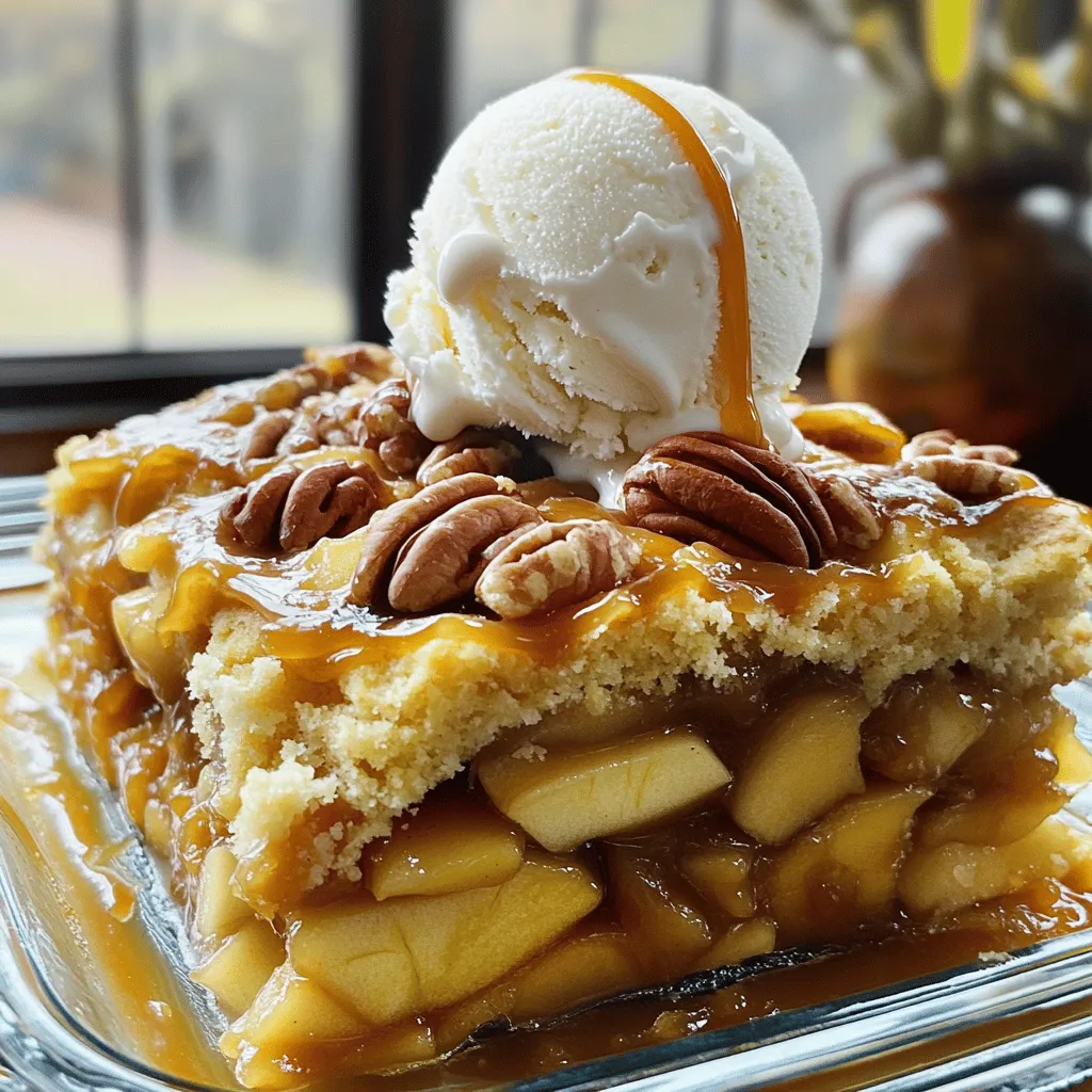 - 2 Dosen Apfelkuchenfüllung (je 600 g) - 240 ml Karamellsauce (fertig oder selbstgemacht) - 1 Packung Gelber Kuchenteig (425 g) - 100 g gehackte Pekannüsse oder Walnüsse - 230 g ungesalzene Butter (geschmolzen) - 1 Teelöffel Zimt - 1/2 Teelöffel Muskatnuss - Vanilleeis (zum Servieren, optional) Wenn ich diesen Kuchen mache, freue ich mich über die einfachen Zutaten. Die Apfelkuchenfüllung gibt dem Dessert den süßen Geschmack. Karamellsauce macht es noch besser. Du kannst sie kaufen oder selbst machen. Der gelbe Kuchenteig sorgt für eine leichte und fluffige Basis. Die Pekannüsse oder Walnüsse geben einen tollen Crunch. Sie bringen auch den nussigen Geschmack, den viele lieben. Die geschmolzene Butter macht den Kuchen schön knusprig und goldbraun. Zimt und Muskatnuss fügen warme, würzige Noten hinzu. Für den perfekten Genuss serviere ich den Kuchen warm mit einer Kugel Vanilleeis. Das Eis schmilzt ein wenig und macht das Dessert cremig. Es ist ein echter Genuss! 1. Ofen vorheizen und Backform vorbereiten Heize deinen Ofen auf 175°C vor. Fette eine 23x33 cm große Backform gut ein. 2. Apfelkuchenfüllung in die Backform gießen Gieße die Apfelkuchenfüllung gleichmäßig auf den Boden der Backform. Achte darauf, dass sie gut verteilt ist. 3. Karamellsauce gleichmäßig verteilen Träufle die Karamellsauce über die Apfelfüllung. Lass genug Karamell für die Äpfel übrig. 4. Kuchenteig mit Zimt und Muskatnuss mischen In einer mittleren Schüssel mische den gelben Kuchenteig mit Zimt und Muskatnuss. Rühre bis alles gut vermischt ist. 5. Kuchenteig gleichmäßig über die Apfelschicht streuen Streue den trockenen Kuchenteig gleichmäßig über die Karamell- und Apfelschichten. So wird der Kuchen gleichmäßig gebacken. 6. Gehackte Nüsse hinzufügen Verteile die gehackten Pekannüsse oder Walnüsse über den Kuchenteig. Diese geben dem Kuchen einen tollen Crunch. 7. Geschmolzene Butter darüber gießen Gieße die geschmolzene Butter gleichmäßig über die Oberfläche des Kuchenteigs. So entsteht eine schöne goldene Kruste. 8. Backzeit und -bedingungen überprüfen Backe den Kuchen für 45-50 Minuten. Die Oberseite sollte goldbraun und sprudelnd sein. Lass ihn nach dem Backen für 10-15 Minuten abkühlen. - Verwendung von frischer vs. konservierter Apfelkuchenfüllung: Ich empfehle, frische Äpfel zu verwenden, wenn möglich. Sie geben mehr Textur und Geschmack. Konservierte Füllung ist jedoch schnell und einfach. Beide Optionen sind lecker. - Optimierung der Karamellsauce für mehr Geschmack: Du kannst die Karamellsauce selbst machen, um den vollen Geschmack zu genießen. Karamellisiere Zucker und füge etwas Butter und Sahne hinzu. Das bringt die Aromen zur Geltung. - Anpassen der Gewürze für persönliche Vorlieben: Du kannst die Gewürze nach deinem Geschmack ändern. Füge mehr Zimt oder eine Prise Ingwer hinzu, wenn du es würziger magst. Sei kreativ und finde deine perfekte Mischung. - Kombinationen mit Eis und Sahne: Serviere den Kuchen warm mit einer großen Kugel Vanilleeis. Die Kälte des Eises passt perfekt zur warmen Füllung. Du kannst auch Schlagsahne oben drauf geben für eine extra Portion Genuss. - Garnituren für zusätzliches Aroma: Streue ein paar gehackte Nüsse oder Schokoladenstückchen über den Kuchen, bevor du ihn servierst. Das gibt dem Dessert einen extra Crunch und mehr Geschmack. Verwende auch frische Äpfel als Garnitur für einen frischen Akzent. {{image_4}} Für deinen Caramel Apple Dump Cake kannst du kreativ werden. Experimentiere mit verschiedenen Nüssen. Pekannüsse geben einen tollen Crunch. Walnüsse bieten einen anderen, nussigen Geschmack. Du kannst auch Mandeln oder Haselnüsse probieren. Die Aromen der Karamellsauce sind ebenfalls anpassbar. Du könntest Zimt oder Muskatnuss hinzufügen. Dies gibt der Sauce mehr Tiefe. Auch ein Hauch von Vanille kann sehr gut passen. So wird dein Dessert noch köstlicher. Wenn du glutenfrei kochen möchtest, gibt es eine einfache Lösung. Verwende einen glutenfreien Kuchenteig. Viele Marken bieten leckere Optionen an. Achte darauf, die Zutatenliste zu prüfen, um sicherzustellen, dass sie wirklich glutenfrei sind. So kannst du alle Geschmäcker genießen, ohne auf Gluten zu achten. Für Menschen mit Nussallergien gibt es Alternativen. Statt Nüssen kannst du Sonnenblumenkerne verwenden. Diese geben einen ähnlichen Crunch, ohne das Risiko einer Allergie. Du kannst auch die Nüsse ganz weglassen. Der Kuchen bleibt trotzdem sehr schmackhaft. So hast du viele Möglichkeiten, dein Dessert anzupassen. Experimentiere und finde heraus, was dir am besten schmeckt! Um die Reste deines Caramel Apple Dump Cake aufzubewahren, gehe wie folgt vor: - Lass den Kuchen auf Raumtemperatur abkühlen. - Decke ihn mit Frischhaltefolie oder Aluminiumfolie ab. - Stelle ihn in den Kühlschrank. Für die beste Frische solltest du den Kuchen nicht länger als fünf Tage aufbewahren. Du kannst auch die Portionen in luftdichten Behältern lagern. Wenn du die Portionen aufwärmen möchtest: - Nimm eine Portion aus dem Kühlschrank. - Erhitze sie in der Mikrowelle für 30 Sekunden. - Überprüfe die Temperatur und erwärme sie nach Bedarf. - Du kannst auch den Ofen nutzen. Backe den Kuchen bei 175 °C für etwa 10 Minuten. Die Haltbarkeit deines Caramel Apple Dump Cake ist wichtig. Hier sind einige Tipps, um Verderb zu vermeiden: - Achte auf den Geruch. Wenn er schlecht riecht, wirf ihn weg. - Überprüfe die Farbe und Konsistenz. Wenn der Kuchen schimmelig aussieht, ist er nicht mehr gut. - Lagere den Kuchen immer im Kühlschrank, um die Frische zu erhalten. Mit diesen einfachen Tipps bleibt dein Dessert lecker und sicher zu genießen! Die Zubereitung dauert insgesamt etwa eine Stunde. Die Vorbereitungszeit beträgt nur 15 Minuten. In dieser Zeit können Sie die Zutaten zusammenstellen und die Backform vorbereiten. Danach backen Sie den Kuchen für 45 bis 50 Minuten. Ja, Sie können diesen Kuchen im Voraus machen. Bereiten Sie die Schichten einfach vor und lagern Sie sie im Kühlschrank. Backen Sie den Kuchen dann kurz vor dem Servieren. So bleibt der Kuchen frisch und lecker. Lassen Sie den Kuchen zuerst abkühlen. Bewahren Sie ihn dann in einem luftdichten Behälter auf. So bleibt er für etwa 3 bis 4 Tage frisch. Sie können ihn auch im Kühlschrank aufbewahren, wenn Sie ihn länger halten möchten. Zusammenfassend hast du nun alle Schritte für ein köstliches Apfelkuchenrezept. Wir haben die Zutaten besprochen, die Zubereitung erklärt und nützliche Tipps gegeben. Denke daran, die Kuchenvariationen und Allergien zu berücksichtigen. Achte auf die Lagerhinweise, um den Kuchen frisch zu halten. Mit diesen Informationen kannst du dein Apfelkuchen-Abenteuer beginnen. Es wird lecker!