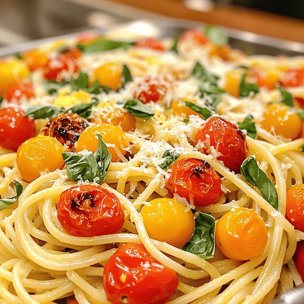- 340 g Pasta (Spaghetti oder nach Wahl) - 10 Knoblauchzehen, ungeschält - 700 g Kirschtomaten, halbiert Ich liebe es, die Hauptzutaten für meine Röstknoblauch Tomaten Basilikum Pasta auszuwählen. Die Pasta ist das Herzstück des Gerichts. Ich bevorzuge Spaghetti, aber jede Pasta passt. Die Kirschtomaten geben viel Geschmack. Sie sind süß und saftig. Der Knoblauch bringt eine tolle Tiefe ins Gericht. Rösten macht ihn weich und mild. - 2 Esslöffel Olivenöl - 1 Teelöffel Salz - 1/2 Teelöffel schwarzer Pfeffer - 1/4 Teelöffel rote Pfefferflocken (optional) Olivenöl ist wichtig. Es bringt die Aromen zusammen. Salz und Pfeffer sind grundlegend für den Geschmack. Ich füge rote Pfefferflocken hinzu, wenn ich es schärfer mag. Diese Gewürze heben die frischen Zutaten hervor und machen alles köstlich. - Frische Basilikumblätter (ca. 125 ml, gehackt) - 50 g geriebener Parmesan (nach Wahl) - Schale von 1 Zitrone Frisches Basilikum ist ein Muss. Es hat ein tolles Aroma und macht das Gericht lebendig. Parmesan bringt Cremigkeit und Geschmack. Zitronenschale fügt einen frischen Kick hinzu. Diese frischen Zutaten machen die Pasta noch besser. Sie sorgen für Farbe und Vielfalt auf dem Teller. Heize deinen Ofen auf 200°C vor. Das ist wichtig, um das Gemüse perfekt zu rösten. Nimm 10 ungeschälte Knoblauchzehen und verteile sie auf einem Backblech. Halbiere 700 g Kirschtomaten und lege sie rund um den Knoblauch. Beträufle alles mit 2 Esslöffeln Olivenöl. Würze die Mischung mit 1 Teelöffel Salz, 1/2 Teelöffel schwarzem Pfeffer und optional 1/4 Teelöffel roten Pfefferflocken. So sorgen die Gewürze für einen tollen Geschmack. Schiebe das Backblech in den heißen Ofen. Röste die Knoblauchzehen und Tomaten für etwa 25 bis 30 Minuten. Achte darauf, dass die Tomaten aufplatzen und der Knoblauch goldbraun wird. Die Röstaromen sind der Schlüssel zu diesem Gericht. Du wirst den Duft lieben, der durch deine Küche zieht! Während das Gemüse röstet, bringe einen großen Topf mit leicht gesalzenem Wasser zum Kochen. Gib 340 g Pasta deiner Wahl hinzu und koche sie nach Anleitung bis sie al dente ist. Bevor du die Pasta abgießt, bewahre 125 ml vom Nudelwasser auf. Das hilft später, die Sauce anzupassen. Nach dem Abgießen gib die Pasta in eine große Rührschüssel. Nun drücke den gerösteten Knoblauch aus seinen Schalen in die Schüssel. Füge die gerösteten Tomaten und den gesamten Saft vom Backblech hinzu. Vermenge alles gut. Wenn die Mischung zu trocken ist, füge nach und nach einen Schluck vom reservierten Nudelwasser hinzu. Rühre dann die gehackten frischen Basilikumblätter und die Zitronenschale unter. Du kannst jetzt die Pasta probieren und nach Wunsch mit Salz und Pfeffer nachwürzen. Um die beste Pasta zu machen, koche sie bis sie al dente ist. Das bedeutet, sie sollte weich sein, aber noch einen leichten Biss haben. So bleibt die Pasta perfekt in der Sauce. Verwende einen großen Topf mit viel Wasser. Ich empfehle, 1 Liter Wasser für jedes 100 g Pasta zu nehmen. Wenn das Wasser kocht, füge einen Löffel Salz hinzu. Das Salz verbessert den Geschmack der Pasta. Bewahre etwas Nudelwasser auf, bevor du die Pasta abgießt. Das stärkehaltige Wasser hilft, die Sauce zu binden und gibt ihr eine cremige Textur. Um den Geschmack zu verbessern, kannst du weitere Kräuter und Gewürze hinzufügen. Frischer Oregano oder Thymian passen wunderbar zu diesem Gericht. Wähle einen guten Parmesan. Ein frisch geriebener Käse hat mehr Geschmack als abgepackter Käse. Probiere verschiedene Käsesorten aus, um deinen Favoriten zu finden. Garnieren ist wichtig! Garniere die Pasta mit frischen Basilikumblättern und einem Spritzer Zitronensaft. Das gibt der Pasta eine frische Note und sieht toll aus. Überlege, welche Beilagen du servieren möchtest. Ein frischer grüner Salat passt gut dazu. Auch geröstetes Brot ist eine gute Ergänzung. So wird das Essen noch besser! {{image_4}} Für eine vegane Variante der Röstknoblauch-Tomaten-Basilikum-Pasta gibt es tolle Alternativen zu Parmesan. Du kannst Hefeflocken verwenden. Diese geben einen käsigen Geschmack. Auch Cashewkerne, die du pürierst, sind eine gute Wahl. Sie machen die Pasta cremig und lecker. Gemüsevariationen sind ebenfalls leicht möglich. Füge Zucchini, Paprika oder Spinat hinzu. Diese geben mehr Farbe und Nährstoffe. Du kannst das Gemüse einfach mit den Tomaten rösten. Wenn du mehr Proteine möchtest, kannst du Hähnchen oder Garnelen hinzufügen. Diese solltest du zuerst anbraten. Dann mischst du sie mit der fertigen Pasta. So wird das Gericht herzhaft und sättigend. Für vegetarische Proteinquellen sind Kichererbsen oder Linsen eine gute Wahl. Diese passen gut zu den Aromen der Pasta. Du kannst sie einfach unterrühren. Du musst nicht bei Spaghetti bleiben. Vollkorn- oder glutenfreie Pasta sind tolle Alternativen. Vollkornpasta hat mehr Ballaststoffe und einen nussigen Geschmack. Experimentiere auch mit verschiedenen Formen. Fusilli oder Penne halten die Sauce gut fest. Das macht jeden Biss lecker. Kühlschranklagerung Bewahren Sie die Reste in einem luftdichten Behälter auf. Stellen Sie sicher, dass die Pasta vollständig abgekühlt ist, bevor Sie sie einlagern. Die Reste halten sich im Kühlschrank bis zu drei Tage. Haltbarkeit der Pasta Nach drei Tagen kann der Geschmack nachlassen. Auch die Konsistenz könnte sich ändern. Achten Sie darauf, die Pasta vor dem Essen gut zu überprüfen. Anleitung zum Einfrieren Wenn Sie die Pasta länger aufbewahren möchten, frieren Sie sie ein. Teilen Sie die Reste in Portionen auf. Legen Sie die Portionen in gefriergeeignete Beutel. Drücken Sie die Luft heraus, bevor Sie sie verschließen. Auftautipps Um die gefrorene Pasta aufzutauen, legen Sie sie über Nacht in den Kühlschrank. Alternativ können Sie die Pasta direkt in einer Pfanne bei schwacher Hitze aufwärmen. Fügen Sie etwas Wasser oder Öl hinzu, damit sie nicht austrocknet. Ideen zum Verwerten von Resten Verwenden Sie die Reste für eine schnelle Suppe. Fügen Sie Brühe und Gemüse hinzu. Sie können auch einen Auflauf machen. Mischen Sie die Reste mit Käse und backen Sie sie im Ofen. Schnelle Rezepte für Reste Machen Sie ein schnelles Omelett. Fügen Sie die übrig gebliebenen Tomaten und Knoblauch hinzu. Oder bereiten Sie einen Salat mit frischem Basilikum und Parmesan zu. Diese Ideen helfen, Lebensmittelverschwendung zu vermeiden. Um die Pasta schmackhafter zu machen, gibt es viele kleine Tricks. Verwende frische Kräuter wie Basilikum und Petersilie. Diese geben dem Gericht mehr Aroma. Du kannst auch mehr Gewürze hinzufügen. Rote Pfefferflocken bringen einen kleinen Kick. Ein Spritzer Zitronensaft macht die Aromen lebendig. Achte darauf, guten Parmesan zu verwenden. Der Geschmack von frischem Käse hebt das Gericht an. Ja, du kannst die Knoblauchzehen schälen, bevor du sie röstest. Das hat Vor- und Nachteile. Geschälter Knoblauch wird schneller weich. So wird er auch leichter zu pürieren. Wenn du die Schalen lässt, bleibt der Knoblauch milder. Die Schalen schützen die Zehen beim Rösten. So bleibt der Geschmack intensiver. Entscheide nach deinem Wunsch. Die fertige Pasta hält sich etwa drei bis fünf Tage im Kühlschrank. Stelle sicher, dass du sie in einem luftdichten Behälter aufbewahrst. So bleibt der Geschmack erhalten. Wenn du die Pasta länger aufbewahren willst, friere sie ein. Das hält sie bis zu drei Monate frisch. Vor dem Essen kannst du sie einfach aufwärmen. Ja, du kannst das Rezept leicht anpassen, um es schärfer zu machen. Füge mehr rote Pfefferflocken hinzu. Du kannst auch frische Chilis verwenden. Diese bringen eine schöne Schärfe in das Gericht. Ein Spritzer scharfer Soße kann ebenfalls helfen. Achte darauf, die Schärfe langsam zu steigern. So bleibt der Geschmack ausgewogen und lecker. Zusammenfassend zeigt dieses Rezept, wie Sie Pasta mit geröstetem Gemüse zubereiten. Mit einfachen Zutaten wie Knoblauch, Kirschtomaten und frischen Kräutern können Sie ein schnelles Gericht zaubern. Denken Sie an Variationen, um das Gericht zu ändern. Auch Reste lassen sich gut verwenden. Nutzen Sie die Tipps für perfekte Pasta und das Anpassen der Schärfe. Experimentieren Sie mit anderen Zutaten für besondere Geschmackserlebnisse. Ihre Küche wird mit diesen Ideen lebhafter!