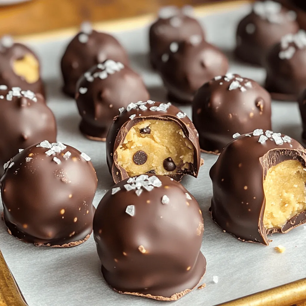 Für diese köstlichen Trüffel brauchst du einige einfache Zutaten. Hier sind die Hauptzutaten: - 1 Tasse Allzweckmehl - 1/2 Tasse ungesalzene Butter, weich gemacht - 1/3 Tasse weißer Zucker - 1/3 Tasse brauner Zucker, fest gepackt - 2 Esslöffel Milch - 1 Teelöffel Vanilleextrakt - 1/2 Tasse Mini-Schokoladenstückchen - 1 1/2 Tassen halbsüße Schokoladenstückchen (zum Überziehen) Diese Zutaten sorgen für den perfekten Geschmack und die richtige Textur. Das Mehl ist wichtig, da es die Basis bildet. Die Buttermischung bringt die Süße und die Cremigkeit. Die Schokoladenstückchen machen die Trüffel besonders lecker. Meersalz ist eine tolle Option, um den Geschmack zu intensivieren. Es gibt den Trüffeln einen salzigen Kick, der gut mit der Süße harmoniert. Du kannst eine kleine Prise auf jede Trüffel streuen, bevor die Schokolade fest wird. Das macht die Trüffel noch interessanter. Du kannst einige Zutaten leicht ersetzen. Wenn du kein Allzweckmehl hast, versuche Mandelmehl oder Kokosmehl. Diese Optionen sind glutenfrei. Statt ungesalzener Butter kannst du auch Kokosöl verwenden. Das gibt einen anderen, aber leckeren Geschmack. Wenn du keine halbsüßen Schokoladenstückchen findest, kannst du auch Milchschokolade oder dunkle Schokolade verwenden. Probiere aus, was dir am besten schmeckt! Um den perfekten Keksteig zu machen, heize zuerst das Mehl auf. Verteile 1 Tasse Allzweckmehl gleichmäßig auf einem Backblech. Backe es bei 175 °C für 5 Minuten. Lass das Mehl danach gut abkühlen. In einer großen Schüssel, schlage 1/2 Tasse weiche Butter, 1/3 Tasse weißen Zucker und 1/3 Tasse braunen Zucker mit einem Mixer. Mixe, bis die Mischung leicht und luftig ist. Gieße 2 Esslöffel Milch und 1 Teelöffel Vanilleextrakt hinein. Mische alles gut. Füge dann das abgekühlte Mehl nach und nach hinzu. Rühre, bis ein glatter Teig entsteht. Mische schließlich 1/2 Tasse Mini-Schokoladenstückchen unter den Teig. Jetzt forme kleine Kugeln aus dem Keksteig. Verwende einen Esslöffel, um Portionen abzunehmen. Rolle sie zu Kugeln und lege sie auf ein Backblech mit Backpapier. Stelle die Trüffel für 30 Minuten in den Kühlschrank. Während die Kugeln kühlen, schmelze 1 1/2 Tassen halbsüße Schokoladenstückchen in einer mikrowellengeeigneten Schüssel. Erhitze die Schokolade in 30-Sekunden-Intervallen. Rühre dabei um, bis die Schokolade glatt ist. Nimm die Keksteigkugeln aus dem Kühlschrank. Tauche jede Kugel in die geschmolzene Schokolade. Verwende eine Gabel, um die überschüssige Schokolade abtropfen zu lassen. Lege die überzogenen Kugeln zurück auf das Backblech. Wenn du magst, bestreue sie mit einer Prise Meersalz. Das gibt einen tollen Geschmack! Stelle die Trüffel für 15-20 Minuten in den Kühlschrank, bis die Schokolade fest ist. Jetzt sind deine Schokoladenkeksteig-Trüffel bereit zum Genießen! Um die besten Schokoladenkeksteig-Trüffel zu machen, gibt es ein paar häufige Fehler. Zuerst, backen Sie das Mehl richtig. Es muss für 5 Minuten bei 175 °C erhitzt werden, um Bakterien abzutöten. Lassen Sie es dann vollständig erkalten. Wenn Sie das Mehl zu warm verwenden, wird der Teig matschig. Ein weiterer Fehler ist, die Butter nicht weich genug zu machen. Verwenden Sie weiche Butter für eine cremige Konsistenz. Wenn die Butter zu kalt ist, wird es schwierig, sie gut zu vermischen. Falten Sie die Schokoladenstückchen vorsichtig unter den Teig. Wenn Sie zu fest rühren, wird der Teig schwer und verliert seine Textur. Um die Trüffel frisch zu halten, lagern Sie sie in einem luftdichten Behälter. Stellen Sie sicher, dass die Schokolade fest ist, bevor Sie sie lagern. So bleibt die Textur gut. Die Trüffel halten sich im Kühlschrank etwa eine Woche. Wenn Sie sie länger aufbewahren möchten, können Sie sie auch einfrieren. Frieren Sie die Trüffel in einem luftdichten Behälter ein. So bleiben sie für bis zu drei Monate gut. Sie können das Rezept leicht anpassen. Fügen Sie zum Beispiel Nüsse hinzu, um mehr Crunch zu bekommen. Walnüsse oder Mandeln sind gute Optionen. Für eine schokoladigere Note können Sie dunkle Schokolade verwenden. Wenn Sie einen Hauch von Salz mögen, streuen Sie etwas Meersalz über die Trüffel, bevor die Schokolade fest wird. Experimentieren Sie mit verschiedenen Aromen. Fügen Sie etwas Kaffee oder Zimt hinzu, um einen besonderen Geschmack zu erzielen. So wird jede Runde von Trüffeln einzigartig und lecker. {{image_4}} Um vegane Schokoladenkeksteig-Trüffel zu machen, tauschen Sie die Butter gegen eine pflanzliche Alternative aus. Verwenden Sie Kokosöl oder vegane Margarine. Für die Milch nutzen Sie Pflanzenmilch, wie Mandel- oder Hafermilch. Achten Sie darauf, auch vegane Schokoladenstückchen zu wählen. Diese sind frei von Milchprodukten und perfekt für Ihre Trüffel. Für eine glutenfreie Variante können Sie das Allzweckmehl durch Mandelmehl oder glutenfreies Mehl ersetzen. Diese Mehle geben den Trüffeln eine andere Textur, sind aber genauso lecker. Achten Sie darauf, dass alle anderen Zutaten glutenfrei sind. So genießen Sie die Trüffel ohne Sorgen. Möchten Sie Ihre Trüffel noch interessanter machen? Fügen Sie gehackte Nüsse oder getrocknete Früchte hinzu. Walnüsse oder Mandeln geben einen tollen Crunch. Trockenfrüchte wie Cranberries oder Aprikosen bringen eine süße Note. Mischen Sie diese Zutaten einfach unter den Keksteig, bevor Sie die Kugeln formen. So wird jede Trüffel einzigartig und köstlich. Um die Schokoladenkeksteig-Trüffel frisch zu halten, lagere sie in einem luftdichten Behälter. Stelle den Behälter in den Kühlschrank. Die kühle Temperatur hilft, die Trüffel fest und lecker zu halten. Vermeide direkte Sonneneinstrahlung, da sie die Schokolade schmelzen kann. Diese Trüffel sind im Kühlschrank etwa eine Woche haltbar. Du kannst sie auch länger aufbewahren, wenn du sie einfrierst. Achte darauf, sie in einem luftdichten Behälter zu lagern, um Gefrierbrand zu vermeiden. Um die Trüffel einzufrieren, lass sie zuerst ganz abkühlen. Lege sie dann auf ein Backblech und friere sie für etwa eine Stunde ein. Danach kannst du die gefrorenen Trüffel in einen luftdichten Behälter umfüllen. So bleiben sie bis zu drei Monate frisch. Wenn du sie servieren möchtest, lasse sie einfach im Kühlschrank auftauen. Ja, du kannst die Trüffel im Voraus zubereiten. Es ist eine gute Idee, sie einen Tag vorher zu machen. So haben die Trüffel Zeit, im Kühlschrank fest zu werden. Du kannst sie auch einfrieren. Achte darauf, sie in einem luftdichten Behälter zu lagern. So bleiben sie frisch. Schokoladenkeksteig-Trüffel sind in vielen Bäckereien und Süßwarengeschäften erhältlich. Du findest sie auch in Online-Shops. Achte darauf, dass die Trüffel frisch und gut verpackt sind. Einige Cafés bieten auch hausgemachte Versionen an. Probiere verschiedene Orte, um die beste Variante zu finden. Für das Überziehen empfehle ich halbsüße Schokolade. Sie hat den perfekten Geschmack. Dunkle Schokolade ist auch eine gute Wahl, wenn du es etwas bitterer magst. Milchschokolade macht die Trüffel süßer. Du kannst auch weiße Schokolade verwenden, wenn du etwas anderes ausprobieren willst. Schokoladenkeksteig-Trüffel sind einfach und lecker. Wir haben die besten Zutaten und Tipps durchgenommen. Du kannst Variationen für jeden Geschmack machen, sogar vegan oder glutenfrei. Achte auf die richtige Lagerung für längere Haltbarkeit. Mit diesen einfachen Schritten und Hinweisen ist es leicht, großartige Trüffel selbst zu machen. Probiere es aus und genieße die Ergebnisse. Du wirst deine neuen Fähigkeiten lieben!