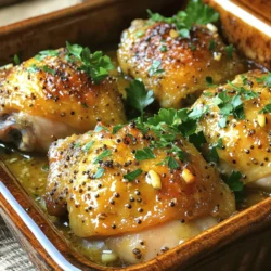 Für dieses einfache Rezept brauchst du: - 4 Hähnchenkeulen (mit Knochen und Haut) - 60 ml Dijon-Senf - 60 ml reiner Ahornsirup - 30 ml Olivenöl - 3 Knoblauchzehen, fein gehackt - 1 Teelöffel frischer, gehackter Rosmarin (oder 1/2 Teelöffel getrocknet) - 1 Teelöffel geräuchertes Paprikapulver - Salz und Pfeffer nach Geschmack - 15 ml Apfelessig - Frische Petersilie, gehackt (zum Garnieren) Diese Zutaten bringen Geschmack und Saftigkeit in dein Gericht. Die Hähnchenkeulen sind die Hauptakteure, die durch die Marinade lebendig werden. Die Gewürze sind wichtig für den Geschmack. Dijon-Senf bringt eine angenehme Schärfe. Ahornsirup liefert die süße Note. Olivenöl sorgt für Saftigkeit und hilft beim Braten. Knoblauch fügt eine aromatische Tiefe hinzu. Rosmarin bringt Frische, und geräuchertes Paprikapulver gibt eine rauchige Note. Diese Kombination macht das Gericht besonders schmackhaft. Wähle frische Hähnchenkeulen mit der Haut, da sie mehr Geschmack haben. Achte beim Kauf von Ahornsirup auf die Qualität; reiner Sirup ist am besten. Frische Kräuter wie Rosmarin sind intensiver im Geschmack als getrocknete. Verwende extra natives Olivenöl für einen reinen Geschmack. Diese kleinen Entscheidungen machen dein Gericht noch besser. Heize deinen Ofen auf 200°C vor. Dies ist wichtig, damit das Hähnchen gleichmäßig gart. In einer kleinen Schüssel mischst du den Dijon-Senf, den Ahornsirup und das Olivenöl. Füge die fein gehackten Knoblauchzehen, den Rosmarin, das geräucherte Paprikapulver sowie Salz und Pfeffer hinzu. Rühre alles gut um, bis die Marinade glatt ist. Der Ahornsirup gibt dem Hähnchen eine süße Note, während der Dijon-Senf für einen schönen Kick sorgt. Lege die Hähnchenkeulen mit der Hautseite nach oben in eine Auflaufform. Gieß die Marinade gleichmäßig über die Keulen. Achte darauf, dass jede Keule gut beschichtet ist, damit der Geschmack überall hinkommt. Bewahre einen kleinen Teil der Marinade zum späteren Bestreichen auf. Das sorgt für eine extra Schicht Geschmack, wenn das Hähnchen fast fertig ist. Backe die Hähnchenkeulen für 30 Minuten im vorgeheizten Ofen. Nach dieser Zeit nimm die Keulen heraus. Bestreiche sie mit der reservierten Marinade, um die Haut schön knusprig zu machen. Stelle die Keulen zurück in den Ofen und backe sie weitere 15-20 Minuten. Achte darauf, dass das Hähnchen eine Innentemperatur von 74°C erreicht. So weißt du, dass es durchgegart ist. Wenn die Haut knusprig ist und das Hähnchen goldbraun aussieht, ist es bereit zum Servieren. Ein häufiger Fehler ist, die Haut der Hähnchenkeulen nicht richtig zu würzen. Du musst die Haut gut mit der Marinade bedecken. Wenn du die Marinade nicht gleichmäßig verteilst, wird die Haut nicht knusprig. Ein weiterer Fehler ist, die Keulen nicht rechtzeitig aus dem Ofen zu nehmen. Lass sie immer die empfohlene Zeit ruhen. So bleibt das Fleisch saftig. Für die perfekte Marinade ist die Balance wichtig. Der Dijon-Senf gibt Schärfe, während der Ahornsirup Süße bietet. Kombiniere sie gut. Du kannst auch etwas mehr Olivenöl hinzufügen, um die Marinade flüssiger zu machen. Achte darauf, frischen Knoblauch zu nutzen. Dieser gibt der Marinade mehr Geschmack. Lass die Hähnchenkeulen mindestens 30 Minuten marinieren, besser über Nacht im Kühlschrank. Um die Haut knusprig zu bekommen, ist die Temperatur entscheidend. Backe bei 200°C. Diese Hitze hilft, die Haut schnell zu bräunen. Bestreiche die Keulen während des Backens mit der reservierten Marinade. Das hilft, die Feuchtigkeit zu halten und die Haut knusprig zu machen. Wenn du die Haut extra knusprig magst, kannst du die letzten Minuten den Grill im Ofen nutzen. Achte darauf, die Keulen dabei nicht zu verbrennen. {{image_4}} Du kannst die Kräuter und Gewürze leicht ändern. Probiere Thymian oder Oregano. Diese Kräuter geben dem Hähnchen einen anderen Geschmack. Verwende frische Kräuter, wenn möglich. Sie sind oft aromatischer. Du kannst auch den Rauchgeschmack mit mehr geräuchertem Paprikapulver verstärken. Die Hähnchenkeulen passen gut zu vielen Beilagen. Dazu gehören gebratenes Gemüse oder Kartoffelpüree. Ein frischer Salat ergänzt das Gericht wunderbar. Du kannst auch Reis oder Quinoa servieren. Diese Beilagen machen das Essen bunt und lecker. Grillen ist eine tolle Alternative zum Backen. Die Marinade hält das Hähnchen saftig. Grill die Keulen bei mittlerer Hitze für etwa 25-30 Minuten. Wende sie häufig, damit sie gleichmäßig garen. Achte darauf, dass sie eine Innentemperatur von 74°C erreichen. So bleibt das Hähnchen zart und saftig. Du kannst die Hähnchenkeulen leicht kühlen oder einfrieren. Lass sie zuerst auf Raumtemperatur abkühlen. Lege sie dann in einen luftdichten Behälter. Im Kühlschrank halten sie sich bis zu drei Tage. Für längere Lagerung friere sie ein. Verwende gefriergeeignete Beutel oder Behälter. So bleiben sie bis zu drei Monate frisch. Reste sind einfach zu lagern. Teile die Hähnchenkeulen in Portionen auf. Das macht das Aufwärmen leicht. Achte darauf, dass jede Portion gut verpackt ist. So vermeidest du Gefrierbrand. Wenn du Reste hast, genieße sie in einem Salat oder Wrap. Das gibt dem Gericht einen neuen Twist. Um die Hähnchenkeulen wieder warm zu machen, heize deinen Ofen auf 180°C vor. Lege die Keulen in eine Auflaufform. Decke die Form mit Alufolie ab, um das Austrocknen zu verhindern. Backe sie für 15 bis 20 Minuten. Du kannst auch die Mikrowelle nutzen. Stelle die Hähnchenkeulen auf einen mikrowellengeeigneten Teller. Erhitze sie in kurzen Intervallen. So bleiben sie saftig und lecker. Hähnchen braucht etwa 45 bis 50 Minuten im Ofen. Die erste Phase dauert 30 Minuten. Danach bestreichst du die Keulen mit der Marinade und backst sie für weitere 15 bis 20 Minuten. Achte darauf, dass die Innentemperatur 74°C erreicht. Diese Temperatur sorgt dafür, dass das Hähnchen sicher zu essen ist und zart bleibt. Ja, du kannst Dijon-Senf durch anderen Senf ersetzen. Gelber Senf hat einen milderen Geschmack. Wenn du etwas Schärfe willst, probiere scharfen Senf. Auch Honig-Senf passt gut zu diesem Rezept. Es verändert den Geschmack, bleibt aber lecker. Ahornsirup hat einige gesundheitliche Vorteile. Er enthält Antioxidantien und Mineralstoffe. Im Vergleich zu Zucker hat er einen niedrigeren glykämischen Index. Das bedeutet, dass er den Blutzucker weniger stark anhebt. In Maßen ist er eine gute Wahl für Marinaden. Achte darauf, reinen Ahornsirup zu verwenden. Diese Anleitung gab Ihnen alles, was Sie für Ahorn-Dijon-Hähnchenkeulen brauchen. Wir haben wichtige Zutaten, Marinade-Tipps und Zubereitungsschritte besprochen. Zudem haben wir Fehler vermieden und Variationen vorgestellt. Achten Sie darauf, die besten Zutaten auszuwählen und Reste richtig zu speichern, um das volle Aroma zu genießen. Kochen macht Spaß und diese Hähnchenkeulen sind eine leckere Wahl für Ihre nächste Mahlzeit. Probieren Sie es aus und genießen Sie den Geschmack!