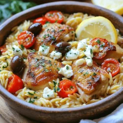 - 450 g Hähnchenschenkel ohne Haut, in mundgerechte Stücke geschnitten - 1 Tasse Orzo-Nudeln - 1 mittelgroße Zwiebel, gewürfelt - 1 rote Paprika, gewürfelt - 1 Tasse Cherry-Tomaten, halbiert Die Hauptzutaten sind einfach zu finden. Ich liebe Hähnchenschenkel, da sie saftig sind. Orzo-Nudeln sind klein, aber sehr lecker. Die Zwiebel und die Paprika bringen Farbe und Geschmack. Die Cherry-Tomaten sorgen für Frische. Diese Zutaten machen das Gericht bunt und einladend. - 1 Teelöffel getrockneter Oregano - 1 Teelöffel getrockneter Thymian - 1 Teelöffel Paprika Die Gewürze sind der Schlüssel zum Geschmack. Oregano bringt die griechische Note. Thymian fügt eine erdige Tiefe hinzu. Paprika gibt dem Gericht eine schöne Farbe und ein wenig Wärme. Diese Gewürze sind einfach, aber voller Aroma. - 75 g Kalamata-Oliven, entsteint und in Scheiben geschnitten - 75 g Feta-Käse, zerbröckelt - 720 ml Hühnerbrühe (geringe Natriumkonzentration) Zusätzliche Zutaten machen das Gericht besonders. Kalamata-Oliven bringen einen salzigen, herzhaften Biss. Feta-Käse fügt Cremigkeit und einen tollen Geschmack hinzu. Hühnerbrühe sorgt dafür, dass alles gut zusammenkocht. Diese Zutaten machen das Gericht zu einem echten Genuss. - Zuerst würzen Sie die Hähnchenstücke mit Salz, Pfeffer und Paprika. - Erhitzen Sie das Olivenöl in einem großen Topf. - Geben Sie die Hähnchenstücke in den Topf und braten Sie sie für 5-7 Minuten an. - Nehmen Sie das Hähnchen heraus und stellen Sie es beiseite. - Jetzt schneiden Sie die Zwiebel und die Paprika in kleine Stücke. - Fügen Sie das Gemüse in den gleichen Topf. Braten Sie es für 3-4 Minuten. - Dann fügen Sie den gehackten Knoblauch hinzu und braten ihn eine weitere Minute. - Geben Sie die Orzo-Nudeln in den Topf. Rösten Sie sie für etwa 2 Minuten. - Gießen Sie die Hühnerbrühe in den Topf. - Fügen Sie getrockneten Oregano, Thymian und halbierte Cherry-Tomaten hinzu. - Bringen Sie die Mischung zum Kochen. - Reduzieren Sie die Hitze und geben Sie das Hähnchen wieder in den Topf. - Setzen Sie den Deckel auf und lassen Sie alles 10-12 Minuten köcheln. - Rühren Sie die Kalamata-Oliven und den zerbröckelten Feta-Käse unter. - Prüfen Sie den Geschmack und passen Sie ihn nach Bedarf an. - Lassen Sie das Gericht ein paar Minuten ruhen, bevor Sie es servieren. Um Überkochen zu vermeiden, achte darauf, die Garzeit genau zu prüfen. Orzo braucht etwa 10-12 Minuten bei schwacher Hitze. Rühre oft um, damit die Nudeln gleichmäßig garen. So bleiben sie al dente und kleben nicht zusammen. Die richtige Textur ist wichtig. Du möchtest, dass der Orzo weich, aber nicht mushy ist. Wenn die Brühe fast aufgesogen ist, ist es Zeit, die restlichen Zutaten hinzuzufügen. Füge mehr Gemüse hinzu, um dem Gericht Leben zu geben. Spinat, Zucchini oder Brokkoli passen gut zu Orzo. Du kannst auch gefrorenes Gemüse verwenden, wenn es schnell gehen soll. Bei den Käsesorten kannst du experimentieren. Feta ist toll, aber auch Mozzarella oder Parmesan geben einen anderen Geschmack. Probiere es aus und finde deinen Favoriten. Für dieses Rezept ist ein großer Topf ideal. Ein schwerer Boden sorgt für gleichmäßige Hitze. So garst du das Hähnchen und das Gemüse perfekt. Nützliche Gadgets sind ein Holzlöffel und ein Schöpflöffel. Mit dem Holzlöffel rührst du sanft um, ohne den Topf zu zerkratzen. Ein Schöpflöffel hilft beim Servieren der Portionen. {{image_4}} Für ein vegetarisches Gericht können Sie die Hähnchenstücke durch Kichererbsen oder Tofu ersetzen. Diese sind proteinreich und passen gut zu Orzo. Sie können auch Linsen verwenden, um einen nussigen Geschmack hinzuzufügen. Wenn Sie pflanzliche Ernährungsweisen anpassen möchten, denken Sie daran, Gemüse wie Zucchini oder Spinat hinzuzufügen. Diese bringen Frische und Farbe in das Gericht. Um mehr Aroma hinzuzufügen, können Sie zusätzliche Gewürze verwenden. Zum Beispiel passen Kreuzkümmel und Zimt gut zu diesem Rezept. Sie bringen eine interessante Note ins Spiel. Ein Spritzer Zitronensaft verstärkt die mediterranen Aromen. Auch Zitronenschale kann verwendet werden, um das Gericht aufzupeppen. Diese Zutaten machen das Essen noch leckerer und frischer. Für ein vollwertiges Menü empfehle ich, einen frischen griechischen Salat dazu zu servieren. Ein einfacher Salat aus Gurken, Tomaten und Oliven ergänzt das Gericht perfekt. Auch ein Stück frisches Brot ist eine gute Wahl. Es hilft, die köstliche Soße aufzusaugen. Diese Kombination macht das Essen noch sättigender und schmackhafter. Lagere das Gericht in einem luftdichten Behälter. Das schützt es vor Gerüchen und hält es frisch. Du kannst es bis zu 3 Tage im Kühlschrank aufbewahren. Wenn du das Gericht länger aufbewahren möchtest, solltest du es einfrieren. Um das Gericht richtig einzufrieren, lasse es zuerst abkühlen. Dann teile es in Portionen auf. Verwende gefriergeeignete Behälter oder Beutel. Das Gericht hält sich bis zu 3 Monate im Gefrierfach. Um es aufzutauen, stelle es über Nacht in den Kühlschrank. Du kannst es auch in der Mikrowelle oder auf dem Herd aufwärmen. Hast du Reste? Nutze sie kreativ! Du kannst das Orzo in eine Suppe geben oder einen Auflauf machen. Füge frisches Gemüse oder etwas Hähnchen hinzu, um es aufzupeppen. Die Möglichkeiten sind endlos! Das Gericht hält sich im Kühlschrank etwa 3 bis 4 Tage. Achte darauf, es in einem luftdichten Behälter zu lagern. So bleibt der Geschmack frisch. Du kannst die Portionen einfach aufwärmen, wenn du sie essen möchtest. Ja, du kannst das Rezept leicht anpassen. Wenn du kein Hähnchen magst, nimm einfach Tofu oder Kichererbsen. Du kannst auch das Gemüse variieren. Zucchini oder Spinat passen gut. Entdecke die Zutaten, die dir gefallen! Ein frischer griechischer Salat passt perfekt dazu. Er bringt mehr Frische ins Essen. Auch knuspriges Brot ist eine tolle Option. Du kannst es zum Dippen in die Orzo-Mischung verwenden. Ja, dieses Gericht ist gesund. Es enthält mageres Hähnchen und viel Gemüse. Außerdem liefern die Oliven gesunde Fette. Der Feta-Käse bietet Protein und Kalzium. Insgesamt ist es eine ausgewogene Mahlzeit. Die Zubereitung des One-Pot Greek Orzo mit Hähnchen ist einfach und lecker. Mit frischen Zutaten und Kräutern erhält das Gericht viel Geschmack. Du kannst das Rezept leicht anpassen, um es für deine Familie perfekt zu machen. Denk daran, Reste kreativ zu nutzen und sie gut aufzubewahren. Das Ziel ist, ein Essen zu schaffen, das nicht nur schnell geht, sondern auch gut schmeckt. Experimentiere mit verschiedenen Beilagen und Variationen, um neue Geschmackserlebnisse zu entdecken. Kochen soll Freude bringen, also leg los!