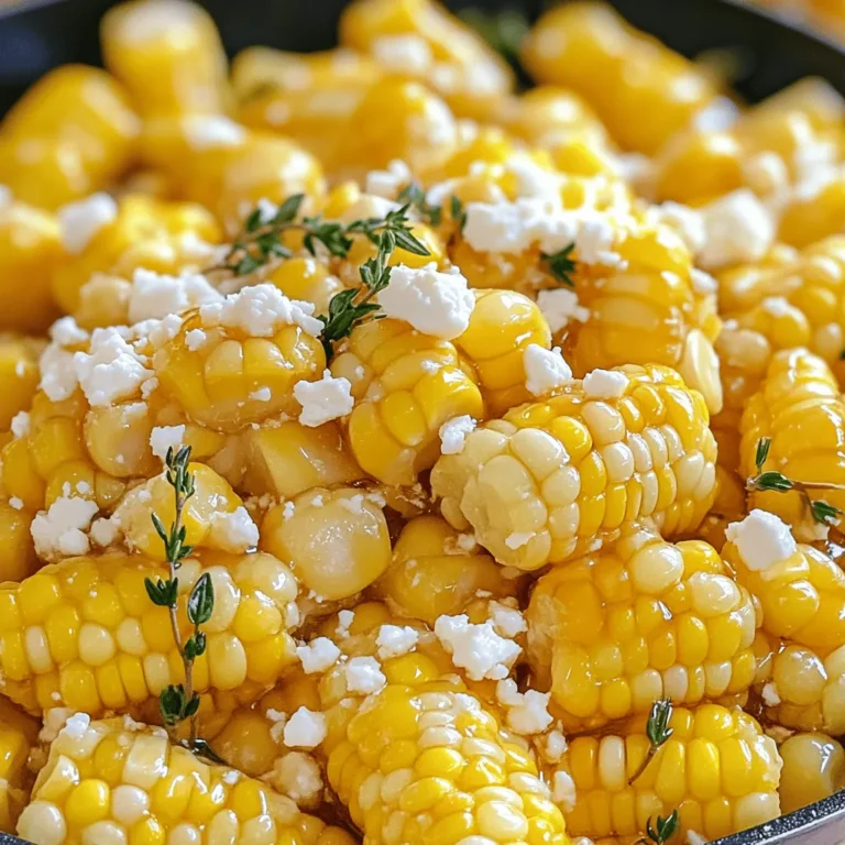 - Frische Maiskörner und deren Menge: Du benötigst 4 Tassen frische Maiskörner. Das sind etwa 6 Maiskolben. Wähle süßen, saftigen Mais für den besten Geschmack. Achte darauf, dass die Körner schön goldgelb sind. - Anwendungszweck von Butter und Honig: Ungesalzene Butter ist wichtig, um den Mais schön zu braten. Sie verleiht dem Gericht eine cremige Textur. Der Honig sorgt für eine süße Note und ergänzt den Mais. Diese Kombination macht das Gericht besonders lecker. - Gewürze und optionale Zutaten wie Feta-Käse: Für den perfekten Geschmack fügen wir frische Thymianblätter hinzu. Diese bringen eine feine Kräuternote. Salz und schwarzer Pfeffer sind wichtig, um das Aroma zu verstärken. Als zusätzliche Option kannst du 1/4 Tasse zerbröckelten Feta-Käse darüber streuen. Dies gibt dem Gericht eine salzige, cremige Note. Zuerst musst du die frischen Maiskörner vorbereiten. Nimm etwa sechs Maiskolben und schäle sie. Du kannst die Körner auch aus der Dose nehmen, aber frischer Mais schmeckt besser. Um die Körner zu schneiden, benutze ein scharfes Messer. Halte den Kolben aufrecht und schneide die Körner vorsichtig ab. Du brauchst einige Utensilien. Eine große Pfanne ist wichtig, um den Mais zu braten. Eine Schüssel hilft, die Körner zu fangen. Halte auch einen Holzlöffel bereit, um den Mais gut umzurühren. Außerdem benötigst du einen Messlöffel für die Butter und den Honig. Jetzt erhitzt du die Butter in der Pfanne. Stelle die Hitze auf mittlere Stufe und warte, bis die Butter schäumt und goldbraun wird. Das dauert etwa zwei Minuten. Danach gibst du die frischen Maiskörner in die Pfanne. Rühre die Körner gut um, damit sie gleichmäßig mit der Butter überzogen sind. Lass den Mais für etwa 5 bis 7 Minuten kochen. Rühre zwischendurch um. Du willst, dass der Mais karamellisiert und goldbraun wird. Das gibt dem Gericht einen süßen Geschmack. Jetzt reduziere die Hitze auf niedrig. Füge den Honig, den frischen Thymian, Salz und Pfeffer hinzu. Rühre alles gut um. Lass den Mais für weitere 2 bis 3 Minuten kochen, damit er die Aromen aufnimmt. Die Kochzeit für den Mais ist wichtig. Du willst, dass er weich ist, aber nicht matschig. Probiere den Mais nach 7 Minuten. Wenn er noch zu fest ist, koche ihn ein wenig länger. Passe die Gewürze nach deinem Geschmack an. Wenn du mehr Süße möchtest, gib mehr Honig hinzu. Für einen salzigeren Geschmack kannst du mehr Salz verwenden. Du kannst auch Feta-Käse darüber streuen, wenn du einen zusätzlichen Geschmack willst. Was man beim Karamellisieren beachten sollte: Karamellisieren ist der Schlüssel für tollen Geschmack. Achte darauf, die Butter nicht zu stark zu erhitzen. Sie sollte goldbraun sein, aber nicht verbrennen. Wenn der Mais zu schnell bräunt, kann die Hitze zu hoch sein. Rühre den Mais oft um. So karamellisiert er gleichmäßig und bleibt lecker. Die richtige Hitzeeinstellung: Beginne mit mittlerer Hitze, um die Butter zu schmelzen. Wenn der Mais hinzugefügt wird, reduziere die Hitze leicht. So kann der Mais gut garen und karamellisieren. Zu hohe Hitze macht den Mais trocken. Möglichkeiten zur Vorbereitung und Aufbewahrung: Du kannst die Maiskörner schon vorher schälen und lagern. Bewahre sie in einer Schüssel im Kühlschrank auf. So sparst du Zeit, wenn du das Gericht zubereitest. Die Butter und den Honig kannst du ebenfalls bereitstellen. Vorbereitungszeit optimal nutzen: Nutze die Zeit, um die Gewürze abzumessen. So hast du alles griffbereit beim Kochen. Das macht die Zubereitung schnell und einfach. Präsentation des Gerichts: Serviere den Pfannenmais in einer schönen Schüssel. Das sieht ansprechend aus. Garniere das Gericht mit frischen Thymianzweigen. Das macht es noch schöner und sorgt für frischen Geschmack. Ideale Beilagen und Getränke: Der Pfannenmais passt gut zu gegrilltem Fleisch oder Fisch. Auch ein frischer Salat ist eine gute Beilage. Als Getränk empfehle ich ein kühles Glas Weißwein oder Limonade. So wird das Essen noch besser. {{image_4}} Du kannst die Aromen deines Honigbutter-Pfannenmaises leicht verändern. Probiere verschiedene Kräuter aus. Frischer Basilikum oder Schnittlauch geben einen neuen Geschmack. Auch getrocknete Kräuter wie Oregano sind eine gute Wahl. Wenn du keinen Honig magst, gibt es viele andere Süßungsmittel. Agavendicksaft oder Ahornsirup sind tolle Alternativen. Sie bringen eine eigene süße Note in das Gericht. Die Welt der Küche ist groß. Du kannst dein Rezept anpassen, je nach Region. In Mexiko wird oft Chili hinzugefügt, um es schärfer zu machen. In Italien könntest du Parmesan statt Feta verwenden. Diese kleinen Änderungen machen dein Gericht besonders. Jede Kultur bringt ihre eigenen Geschmäcker mit. Diese Einflüsse machen das Kochen spannend. Du kannst die Kombinationen immer wieder neu ausprobieren. Hast du spezielle Diätbedürfnisse? Kein Problem! Du kannst das Rezept vegan machen. Tausche die Butter gegen pflanzliche Margarine. Das funktioniert wunderbar und gibt trotzdem einen leckeren Geschmack. Außerdem ist das Rezept leicht glutenfrei. Achte darauf, dass die verwendeten Zutaten keine glutenhaltigen Stoffe enthalten. So kann jeder deinen Honigbutter-Pfannenmais genießen. Um Reste von Honigbutter-Pfannenmais zu lagern, gib sie in einen luftdichten Behälter. So bleiben die Aromen frisch. Du kannst die Reste bis zu drei Tage im Kühlschrank aufbewahren. Stelle sicher, dass der Behälter gut verschlossen ist, damit keine Luft eindringen kann. Die besten Methoden zum Aufwärmen sind die Mikrowelle oder ein Topf auf dem Herd. Wenn du die Mikrowelle wählst, erhitze den Mais in kurzen Intervallen. Rühre zwischendurch um, damit er gleichmäßig warm wird. Wenn du den Herd verwendest, erwärme den Mais bei niedriger Hitze. Füge ein wenig Wasser oder Butter hinzu, um die Konsistenz zu verbessern. So bleibt der Pfannenmais saftig und lecker. Achte darauf, den Mais nicht zu lange zu erhitzen, da er sonst trocken wird. Ein paar Minuten reichen aus, um ihn wieder warm zu machen. Du kannst den Honigbutter-Pfannenmais bis zu drei Tage im Kühlschrank aufbewahren. Stelle sicher, dass du ihn in einem luftdichten Behälter lagerst. So bleibt der Geschmack frisch. Wenn du ihn länger aufbewahren möchtest, friere ihn ein. Der Mais bleibt bis zu drei Monate im Gefrierfach gut. Ja, gefrorener Mais ist eine gute Option. Du kannst ihn direkt in die Pfanne geben. Achte darauf, ihn vorher nicht aufzutauen. So bleibt der Geschmack und die Textur besser. Koche den gefrorenen Mais einfach etwas länger, bis er heiß ist und eine schöne Farbe hat. Ja, dieses Rezept ist perfekt für große Gruppen. Du kannst die Menge leicht verdoppeln oder verdreifachen. Achte darauf, eine große Pfanne oder einen Topf zu benutzen. So kannst du den Mais gleichmäßig garen. Du kannst auch die Gewürze nach Geschmack anpassen, um mehr Vielfalt zu bieten. Der Honigbutter-Pfannenmais hat seine Wurzeln in der amerikanischen Küche. Es ist ein einfaches und schmackhaftes Gericht, das oft in der Südstaatenküche zu finden ist. Die Kombination aus süßem Honig und salziger Butter bringt die Aromen des Maises perfekt zur Geltung. Es ist ein beliebtes Rezept für Feste und Zusammenkünfte. Honigbutter-Pfannenmais ist einfach und köstlich. Wir haben die Zutaten, die Zubereitung und Tipps besprochen. Denken Sie daran, frische Zutaten zu nutzen und die richtige Hitze einzustellen. Experimentieren Sie mit Kräutern und alternativen Süßungen. Lagern Sie Reste richtig, um die Frische zu bewahren. Nutzen Sie diese Tipps, um das Gericht zu perfektionieren und zu genießen. Kochen macht Spaß, und dieses Rezept ist perfekt für jeden Anlass. Machen Sie es jetzt und lassen Sie es sich schmecken!
