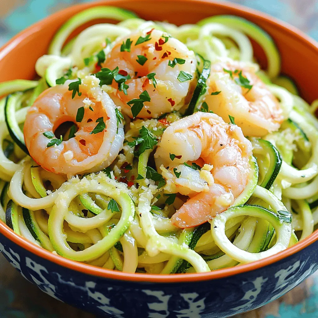 Für Zitronen-Knoblauch-Garnelen-Zoodles brauchst du frische und einfache Zutaten. Hier sind die Hauptzutaten: - 2 mittelgroße Zucchini, spiralisiert zu Zoodles - 450 g große Garnelen, geschält und entdarmt - 4 Knoblauchzehen, fein gehackt - 3 Esslöffel Olivenöl - 1 Zitrone (Schale und Saft) - 1/4 Teelöffel rote Pfefferflocken (optional) - Salz und Pfeffer nach Geschmack - Frische Petersilie, gehackt (zum Garnieren) - Geriebener Parmesan-Käse (optional) Diese Zutaten machen das Gericht frisch und lecker. Die Zucchini geben dir eine gesunde Grundlage. Die Garnelen liefern viel Protein und Geschmack. Der Knoblauch bringt eine schöne Würze. Wenn du etwas Abwechslung möchtest, gibt es viele Alternativen. Du kannst Brokkoli oder Paprika hinzufügen. Diese Gemüsesorten passen gut zu den Zoodles und machen das Gericht bunt. Für die Garnelen kannst du auch Hähnchen oder Tofu verwenden. So machst du das Gericht auch vegetarisch. Wenn du keine Zucchini magst, probiere Karotten oder Süßkartoffeln. Sie bringen einen anderen Geschmack und sind ebenfalls gesund. Zitronen-Knoblauch-Garnelen-Zoodles sind nicht nur lecker, sondern auch gesund. Hier sind einige Vorteile: - Garnelen sind reich an Protein und enthalten wenig Fett. - Zucchini hat wenig Kalorien und viele Ballaststoffe. - Knoblauch unterstützt das Immunsystem und hat viele Antioxidantien. - Olivenöl ist gut für das Herz und enthält gesunde Fette. Diese Kombination macht das Gericht nahrhaft. Du bekommst viele Nährstoffe, ohne viele Kalorien zu essen. Perfekt für ein leichtes Abendessen. Um Zoodles zu machen, nimm zwei Zucchini. Spiralisiere sie mit einem Spiralisierer. Falls du keinen hast, nutze einen Gemüseschäler. Du kannst auch vorgefertigte Zoodles kaufen. Lege die Zoodles zur Seite. So sind sie bereit für das Gericht. Erhitze in einer großen Pfanne zwei Esslöffel Olivenöl. Das Öl sollte bei mittlerer Hitze heiß sein. Füge dann vier fein gehackte Knoblauchzehen hinzu. Sautiere den Knoblauch für etwa eine Minute. Achte darauf, dass er nicht brennt. Erhöhe die Hitze auf mittelhoch und gib 450 Gramm große Garnelen dazu. Würze sie mit Salz, Pfeffer und roten Pfefferflocken. Koche sie zwei bis drei Minuten auf einer Seite. Sie sollten rosa werden. Wende die Garnelen und füge die Zitronenschale und den Zitronensaft hinzu. Koche sie noch einmal ein bis zwei Minuten. Nimm die Garnelen aus der Pfanne und stelle sie beiseite. Gib den restlichen Esslöffel Olivenöl in die Pfanne. Füge die Zoodles hinzu und sautierte sie für zwei bis drei Minuten. Sie sollten zart und bissfest sein. Jetzt kommen die Garnelen zurück in die Pfanne. Vermenge alles gut. Schmecke das Gericht ab und passe die Würze an. Serviere die Zitronen-Knoblauch-Garnelen-Zoodles heiß. Garniere sie mit frisch gehackter Petersilie. Du kannst auch geriebenen Parmesan-Käse darüberstreuen, wenn du magst. Um die perfekten Garnelen zu kochen, achte auf die Größe. Große Garnelen sind ideal, da sie saftiger sind. Schalte die Hitze auf mittelhoch, damit sie schnell garen. Garniere sie mit Salz, Pfeffer und optional roten Pfefferflocken für mehr Geschmack. Wenn sie rosa werden, sind sie fertig. Überkoche sie nicht, sonst werden sie zäh. Zoodles sind einfach zuzubereiten. Du kannst sie mit einem Spiralisierer machen oder einen Gemüseschäler nutzen. Achte darauf, die Zoodles nicht zu lange zu kochen. Sautiere sie nur 2-3 Minuten. So bleiben sie bissfest und frisch. Du willst, dass sie knackig und nicht matschig sind. Für die richtige Würze nutze frischen Knoblauch. Zitronenschale und -saft bringen Frische. Du kannst auch frische Kräuter wie Petersilie hinzufügen. Parmesan-Käse gibt einen tollen Geschmack. Wenn du es schärfer magst, füge mehr rote Pfefferflocken hinzu. Experimentiere mit anderen Gewürzen, um deinen eigenen Stil zu finden. {{image_4}} Zoodles sind nicht nur aus Zucchini. Du kannst sie auch mit anderen Gemüsesorten machen. Probiere Karotten oder Süßkartoffeln. Beide bringen Farbe und Geschmack. Mische sie einfach mit den Zucchini. So erhältst du eine bunte Mischung. Diese Variationen sind gesund und lecker. Garnelen sind toll, aber nicht die einzige Option. Du kannst auch Fisch wie Lachs verwenden. Er passt gut zu Zoodles. Hähnchen ist eine weitere köstliche Option. Koche es einfach in der Pfanne, wie die Garnelen. Für pflanzliche Varianten nutze Tofu oder Kichererbsen. Diese bringen Proteine und sind gesund. Möchtest du eine vegetarische Version? Lass die Garnelen weg und nutze mehr Gemüse. Füge Paprika, Brokkoli oder Spinat hinzu. Diese Gemüsesorten geben extra Geschmack und Nährstoffe. Denke daran, die Zitronen und den Knoblauch zu behalten. Sie machen das Gericht frisch und lecker. Um Zitronen-Knoblauch-Garnelen-Zoodles frisch zu halten, benutze luftdichte Behälter. Lass das Gericht zuerst auf Raumtemperatur abkühlen. Fülle dann die Behälter und stelle sie in den Kühlschrank. So bleibt der Geschmack erhalten. Du kannst die Zoodles auch separat aufbewahren, um ihre Textur zu schützen. Wenn du Reste hast, kannst du sie auch einfrieren. Die Garnelen-Zoodles sollten in einem luftdichten Behälter eingefroren werden. Achte darauf, so viel Luft wie möglich zu entfernen. So bleiben sie bis zu drei Monate frisch. Für eine bessere Qualität, friere die Garnelen und Zoodles getrennt ein. Die Reste der Zitronen-Knoblauch-Garnelen-Zoodles halten sich im Kühlschrank etwa zwei bis drei Tage. Achte darauf, sie gut abzudecken. Wenn du sie wieder erhitzt, mach es langsam. So bleiben die Garnelen zart und die Zoodles weich. Um die besten Zoodles zu machen, benötigst du frische Zucchini. Spiralisiere sie mit einem Spiralisierer oder einem Gemüseschäler. Achte darauf, die Zucchini nicht zu dick zu schneiden. Dünne Zoodles geben dir die beste Textur. Du kannst auch vorgefertigte Zoodles kaufen, wenn es schnell gehen muss. Frische Zoodles schmecken jedoch am besten. Ja, du kannst die Zitronen-Knoblauch-Garnelen-Zoodles im Voraus vorbereiten. Koche die Garnelen und Zoodles, aber lass sie abkühlen. Bewahre sie in einem luftdichten Behälter im Kühlschrank auf. Du kannst sie dann in der Mikrowelle oder in einer Pfanne aufwärmen. Achte darauf, sie nicht zu lange zu erhitzen, damit sie nicht matschig werden. Die besten Beilagen für Zitronen-Knoblauch-Garnelen-Zoodles sind leicht und frisch. Ein einfacher grüner Salat passt gut dazu. Auch geröstetes Gemüse ist eine tolle Wahl. Du kannst auch Knoblauchbrot oder ein Stück Baguette servieren, um die Sauce aufzusaugen. In diesem Blogbeitrag haben wir die Hauptzutaten für Zitronen-Knoblauch-Garnelen-Zoodles erkundet. Ich habe dir eine Schritt-für-Schritt-Anleitung gegeben, um perfekte Zoodles zu machen. Wir haben auch Tipps für Garnelen und Zoodles geteilt und viele Variationen vorgestellt. Denke daran, dass frische Zutaten und gute Zubereitung die Schlüssel sind. Probiere die Rezepte aus und passe sie deinem Geschmack an. So wird das Kochen einfacher und leckerer!