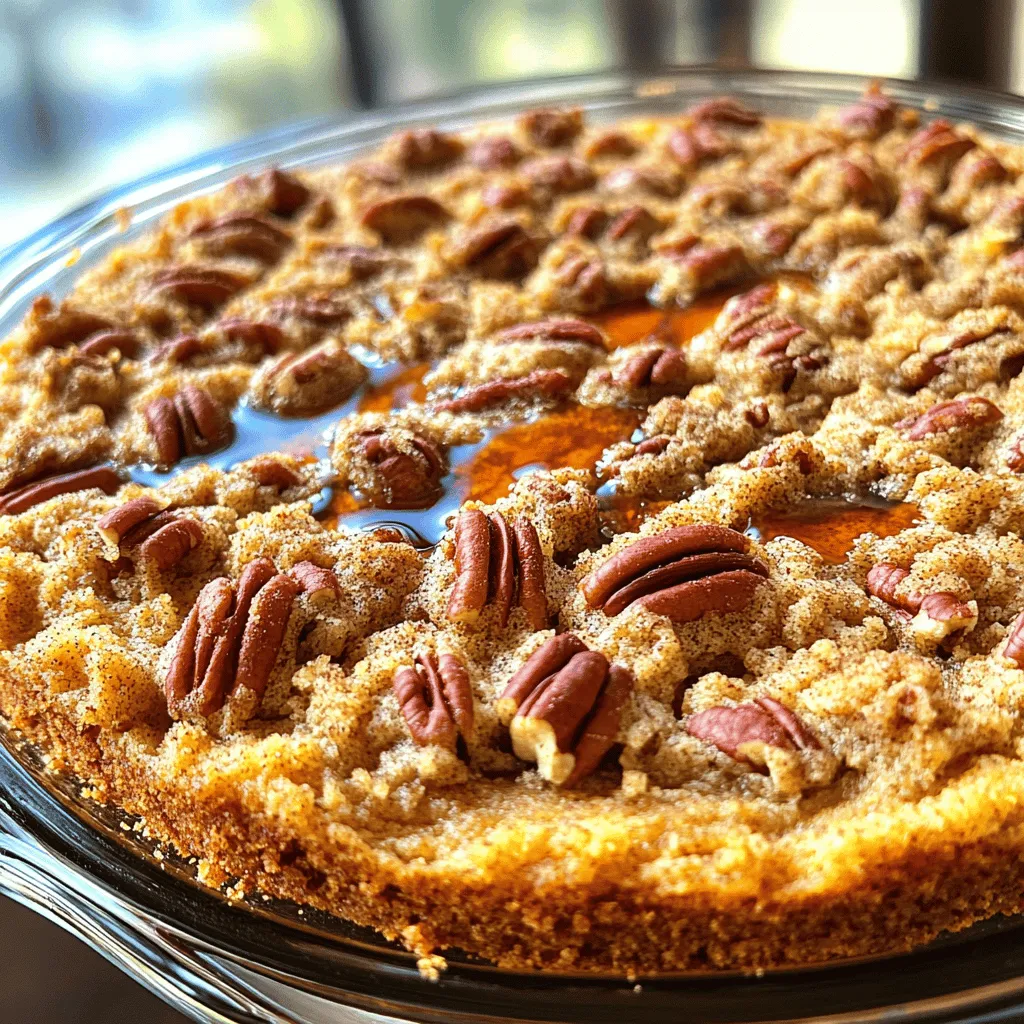 Für den Ahorn-Pekan-Streuselkuchen brauchen wir einige einfache, aber wichtige Zutaten. Diese Zutaten bilden die Basis für unseren saftigen Kuchen. - 2 Tassen Allzweckmehl - 1 Tasse Kristallzucker - 1/2 Tasse ungesalzene Butter, weich - 1/2 Tasse brauner Zucker, fest gepackt - 1/2 Tasse saure Sahne - 2 große Eier - 1 Teelöffel Vanilleextrakt - 1 Teelöffel Backpulver - 1 Teelöffel Natron - 1/2 Teelöffel Salz - 1 Tasse Pekannüsse, gehackt - 1/2 Tasse reiner Ahornsirup - 1 Teelöffel gemahlener Zimt Jede dieser Zutaten spielt eine wichtige Rolle. Das Mehl gibt Struktur. Die Butter sorgt für eine weiche Textur. Der Zucker macht den Kuchen süß und lecker. Das Streusel-Topping macht den Kuchen besonders knusprig und aromatisch. Hier sind die benötigten Zutaten: - 1/2 Tasse Mehl - 1/2 Tasse brauner Zucker - 1/4 Tasse ungesalzene Butter Diese Zutaten vermischen wir, um die ideale Streusel-Konsistenz zu erreichen. Es sollte krümelig sein und beim Backen schön bräunen. Wenn du den besten Geschmack erzielen möchtest, setze auf hochwertige Zutaten. Nutze echten Ahornsirup statt künstlichem Sirup. Das gibt mehr Aroma. Frische Pekannüsse schmecken auch besser. Kaufe sie am besten ungesalzen und ganz. Wenn möglich, verwende Bio-Zutaten für mehr Geschmack und weniger Chemikalien. Heize deinen Ofen auf 175°C (350°F) vor. Fette eine 9x13 Zoll große Backform ein. Du kannst auch Backpapier verwenden, um den Boden auszulegen. Das sorgt dafür, dass der Kuchen nicht kleben bleibt. Bestäube die Form leicht mit Mehl. So bleibt der Kuchen schön und ganz, wenn du ihn herausnimmst. Nimm eine große Rührschüssel. Gib die weiche Butter, den Kristallzucker und den braunen Zucker hinein. Schlage die Mischung mit einem elektrischen Mixer auf mittlerer Stufe, bis sie hell und luftig ist. Füge dann die zwei großen Eier nacheinander hinzu und rühre gut um. Danach kommen die saure Sahne und der Vanilleextrakt dazu. In einer separaten Schüssel vermenge das Mehl, Backpulver, Natron, Salz und den Zimt. Gib die trockenen Zutaten nach und nach zu den feuchten Zutaten. Rühre, bis alles gerade vermischt ist. Übermixe den Teig nicht. Das macht den Kuchen locker. Hebe die gehackten Pekannüsse und die Hälfte des Ahornsirups unter. Gieße den Teig gleichmäßig in die vorbereitete Backform. Nimm eine kleine Schüssel. Mische dort 1/2 Tasse Mehl, 1/2 Tasse braunen Zucker und 1/4 Tasse weiche Butter. Verwende eine Gabel oder deine Finger, um die Mischung zu einer krümeligen Konsistenz zu bringen. Streue die Streuselmischung gleichmäßig über den Kuchenteig. Jetzt ist der Kuchen fast bereit für den Ofen! Um die perfekte Konsistenz zu erreichen, benutze weiche Butter. Diese sorgt für eine leichte und luftige Textur. Mische die Zutaten nicht zu lange. Zu viel Rühren macht den Kuchen dicht. Achte darauf, dass die Eier Zimmertemperatur haben. Das verbessert die Verbindung der Zutaten. Verwende frische Pekannüsse für den besten Geschmack. Sie bringen Knusprigkeit und das richtige Aroma in den Kuchen. Ein häufiger Fehler ist das Übermixen des Teigs. Rühre nur so lange, bis alles vermischt ist. Vermeide auch zu viel Hitze im Ofen. Jeder Ofen ist anders. Prüfe den Kuchen nach 30 Minuten. Ein Zahnstocher sollte sauber herauskommen. Wenn du den Kuchen zu lange backst, wird er trocken. Lass ihn abkühlen, bevor du ihn anschneidest. So bleibt der Kuchen saftig. Du kannst viele Aromen hinzufügen, um den Kuchen spannend zu machen. Probiere verschiedene Nüsse wie Walnüsse oder Mandeln. Füge eine Prise Muskatnuss hinzu, um eine warme Note zu bekommen. Für eine fruchtige Note kannst du Äpfel oder Birnen unter den Teig mischen. Auch Schokoladenstückchen passen gut dazu. Experimentiere mit verschiedenen Sirups. Honig oder Agavendicksaft sind tolle Alternativen zum Ahornsirup. {{image_4}} Du kannst verschiedene Nüsse verwenden. Mandeln oder Walnüsse sind tolle Alternativen. Sie geben dem Kuchen eine neue Note. Für das Topping kannst du auch Schokoladenstückchen oder Kokosraspeln hinzufügen. Diese sorgen für zusätzlichen Geschmack und Textur. Im Herbst ist Kürbis eine gute Wahl. Du kannst 1 Tasse Kürbispüree statt saurer Sahne nutzen. Füge auch etwas Muskatnuss hinzu, um den Geschmack zu verstärken. Diese Variante gibt dem Kuchen eine herbstliche Note und ist sehr beliebt. Wenn du glutenfrei backen möchtest, gibt es Optionen. Ersetze das Allzweckmehl durch eine glutenfreie Mehlmischung. Achte darauf, dass die Mischung Xanthan enthält. Das hilft, die Struktur des Kuchens zu erhalten. So kannst du den Kuchen genießen, ohne Gluten zu verwenden. Der Ahorn-Pekan-Streuselkuchen bleibt am besten frisch, wenn du ihn richtig lagerst. Lass den Kuchen zuerst vollständig abkühlen. Das verhindert, dass sich Feuchtigkeit bildet. Schneide den Kuchen in Stücke, um ihn leichter zu lagern. Du kannst den Kuchen in einem luftdichten Behälter aufbewahren. Verwende immer frische Folie, um den Kuchen abzudecken. Das schützt vor Luft und hält den Kuchen weich. Wenn du keinen Behälter hast, benutze einen großen Gefrierbeutel. Stelle den Kuchen an einen kühlen, trockenen Ort. Der Kuchen bleibt bei richtiger Lagerung bis zu fünf Tage frisch. Wenn du ihn länger aufbewahren möchtest, kannst du ihn einfrieren. Wickele die Stücke gut in Folie ein, um Gefrierbrand zu vermeiden. So bleibt der Kuchen bis zu drei Monate haltbar. Vor dem Servieren lasse ihn einfach bei Raumtemperatur auftauen. Ja, du kannst den Kuchen einfrieren. Lass ihn zuerst ganz abkühlen. Schneide ihn in Stücke. Wickel jedes Stück in Frischhaltefolie ein. Lege sie dann in einen luftdichten Behälter. So bleibt der Kuchen frisch. Du kannst ihn bis zu drei Monate einfrieren. Zum Auftauen, lasse ihn einfach bei Raumtemperatur stehen. Ja, du kannst den Zucker reduzieren. Ich empfehle, den Kristallzucker um ein Viertel zu verringern. Das Rezept bleibt trotzdem lecker. Brauner Zucker gibt Geschmack und Feuchtigkeit. Du kannst auch eine andere Süße verwenden, wie Honig oder Agavendicksaft, aber achte darauf, die Flüssigkeitsmenge anzupassen. Kaffee-Kuchen passt gut zu vielen Getränken. Ein frischer Kaffee ist klassisch. Tee ist auch eine tolle Wahl. Probiere einen milden Kräutertee. Für etwas Süßeres, serviere heiße Schokolade. Auch ein Glas Milch ist perfekt. Diese Getränke ergänzen den Geschmack des Kuchens wunderbar. In diesem Blogbeitrag habe ich die Zutaten und Schritte für einen köstlichen Ahorn-Pekan-Streuselkuchen vorgestellt. Du hast gelernt, wie du den Teig und das Topping zubereitest und welche Tipps dir helfen, perfekte Ergebnisse zu erzielen. Ich habe auch Variationen und Lagerungshinweise geteilt, um sicherzustellen, dass dein Kuchen frisch bleibt. Probiere die verschiedenen Optionen aus und entdecke, was dir am besten schmeckt. Jeder Biss wird dir Freude bringen!